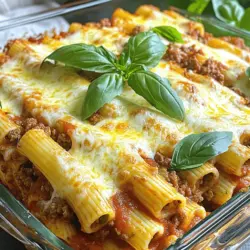 Um die perfekte Million Dollar Baked Ziti zu machen, benötigen Sie: - 450 g Ziti-Pasta - 2 Esslöffel Olivenöl - 1 mittelgroße Zwiebel, gehackt - 3 Knoblauchzehen, fein gehackt - 450 g Rinderhackfleisch oder italienische Wurst - 700 g Marinara-Sauce (1 Glas) - 400 g Ricotta-Käse (1 Dose) - 100 g geriebener Parmesankäse - 200 g geriebener Mozzarella-Käse - 1 Teelöffel getrocknetes Basilikum - 1 Teelöffel getrockneter Oregano - Salz und Pfeffer nach Geschmack - Frische Basilikumblätter zum Garnieren Die Qualität der Zutaten macht einen großen Unterschied. Wählen Sie frische Produkte. Suchen Sie nach hochwertigem Rinderhackfleisch oder Wurst. Bio-Gemüse hat oft mehr Geschmack. Verwenden Sie echte italienische Marinara-Sauce für den besten Geschmack. Hochwertige Käsesorten sind wichtig. Der Käse sollte frisch und vollmundig sein. Vorbereitung ist der Schlüssel zu einem tollen Gericht. Hacken Sie die Zwiebel und den Knoblauch im Voraus. So sparen Sie Zeit beim Kochen. Kochen Sie die Ziti-Pasta, bis sie al dente ist. Das gibt der Pasta den besten Biss. Messen Sie alle Zutaten ab, bevor Sie starten. So haben Sie alles bereit, wenn es losgeht. Zuerst heizen Sie Ihren Ofen auf 190°C vor. Kochen Sie die Ziti-Pasta laut Packungsanweisung. Sie sollte al dente sein. Nach dem Kochen lassen Sie sie abtropfen und stellen sie beiseite. Dieser Schritt ist wichtig, da die Pasta beim Backen die perfekte Konsistenz behält. Erhitzen Sie in einer großen Pfanne zwei Esslöffel Olivenöl bei mittlerer Hitze. Fügen Sie eine gehackte Zwiebel hinzu und sautieren Sie sie etwa fünf Minuten lang. Die Zwiebel soll durchsichtig werden. Danach geben Sie drei fein gehackte Knoblauchzehen dazu und braten sie eine Minute an. Nun kommt das Rinderhackfleisch oder die italienische Wurst in die Pfanne. Zerteilen Sie das Fleisch, bis es braun ist. Gießen Sie überschüssiges Fett ab, falls nötig. Jetzt rühren Sie eine ganze Glas Marinara-Sauce, einen Teelöffel getrocknetes Basilikum, einen Teelöffel Oregano, Salz und Pfeffer ein. Lassen Sie die Mischung fünf Minuten köcheln. In einer großen Rührschüssel kombinieren Sie die gekochte Ziti-Pasta, 400 g Ricotta-Käse, die Hälfte des Parmesankäses und die Hälfte des Mozzarella-Käses. Gießen Sie dann die Fleischsauce hinein und vermengen Sie alles gut. Geben Sie die Mischung in eine gefettete Auflaufform und verteilen Sie sie gleichmäßig. Bestreuen Sie das Gericht mit dem restlichen Mozzarella- und Parmesankäse. Decken Sie die Form mit Alufolie ab und backen Sie das Gericht 25 Minuten. Danach entfernen Sie die Folie und backen es weitere 15 Minuten, bis der Käse blubbert und goldbraun ist. Lassen Sie das Baked Ziti einige Minuten abkühlen, bevor Sie es servieren. Garniert mit frischen Basilikumblättern wird es zum Highlight jeder Mahlzeit. Für die besten Ergebnisse können Sie die Zubereitung auch in meinem [Full Recipe] nachlesen. Um deine Baked Ziti zu verbessern, probiere verschiedene Zutaten und Variationen. Du kannst die Ziti-Pasta durch Penne oder Rigatoni ersetzen. Für mehr Textur füge Gemüse wie Paprika oder Zucchini hinzu. Du kannst auch verschiedene Fleischsorten verwenden, wie Hähnchen oder Truthahn. Experimentiere mit verschiedenen Saucen, wie Pesto oder Alfredo, um neue Geschmäcker zu entdecken. Käse ist der Star in deiner Baked Ziti. Nutze frischen Mozzarella für eine tolle Schmelzqualität. Parmesankäse gibt einen herrlichen, salzigen Geschmack. Ricotta-Käse sorgt für eine cremige Textur. Mische verschiedene Käsesorten, um die Aromen zu vertiefen. Achte darauf, hochwertigen Käse zu wählen, der gut schmilzt und viel Geschmack hat. Geschmack ist der Schlüssel zu einem großartigen Baked Ziti. Füge frische Kräuter wie Basilikum oder Petersilie hinzu, um frische Aromen zu bringen. Ein Spritzer Zitronensaft am Ende kann dem Gericht eine angenehme Frische geben. Verwende auch Gewürze wie Paprika oder Cayennepfeffer, um einen kleinen Kick zu verleihen. Lass die Baked Ziti nach dem Backen etwas ruhen, damit sich die Geschmäcker besser verbinden. Für die vollständige Anleitung schaue dir das [Full Recipe] an. {{image_4}} Für eine vegetarische Version tauschen Sie das Fleisch gegen Gemüse aus. Nutzen Sie Zucchini, Paprika oder Spinat. Braten Sie das Gemüse in Olivenöl an, bevor Sie es zur Sauce hinzufügen. So bleibt der Geschmack lebendig und frisch. Die Käseauswahl bleibt gleich. Dies macht das Gericht ebenso köstlich und sättigend. Lust auf Meeresfrüchte? Nutzen Sie Garnelen oder Muscheln. Diese geben dem Baked Ziti eine neue Tiefe. Kochen Sie die Meeresfrüchte leicht an, bevor Sie sie in die Mischung geben. Kombinieren Sie sie mit der Marinara-Sauce und dem Käse. Der Geschmack wird Ihre Familie überraschen und begeistern. Für eine glutenfreie Version verwenden Sie glutenfreie Ziti-Pasta. Diese gibt es in vielen Geschäften. Achten Sie auch darauf, dass die Marinara-Sauce glutenfrei ist. So bleibt das Gericht für alle genießbar. Der Rest des Rezepts bleibt gleich und schmeckt immer noch toll. Sie können die verschiedenen Variationen ausprobieren, um Ihre perfekte Baked Ziti zu finden. Jedes Rezept bietet eine neue Geschmacksrichtung. Schauen Sie sich das Full Recipe an, um alle Details zu erhalten! Um Million Dollar Baked Ziti frisch zu halten, lasse es zuerst abkühlen. Dann kannst du es in einem luftdichten Behälter aufbewahren. Stelle sicher, dass du das Gericht gut abdeckst, um Trockenheit zu vermeiden. Du kannst auch die Reste in Portionen aufteilen, um die beste Frische zu sichern. Wenn du das Baked Ziti aufwärmst, nutze den Ofen für das beste Ergebnis. Heize den Ofen auf 175°C vor. Lege das Ziti in eine Auflaufform. Bedecke es mit Alufolie, um ein Austrocknen zu verhindern. Erwärme es etwa 20 Minuten, bis es heiß ist. Du kannst auch etwas zusätzliche Sauce oder Käse hinzufügen, um den Geschmack aufzufrischen. Im Kühlschrank bleibt dein Baked Ziti etwa 3 bis 5 Tage frisch. Stelle sicher, dass du es in einem dicht verschlossenen Behälter aufbewahrst. Im Gefrierschrank hält es bis zu 3 Monate. Teile die Ziti in Portionen auf und friere sie in gefriergeeigneten Behältern ein. So hast du jederzeit eine leckere Mahlzeit zur Hand. Die Zubereitung von Million Dollar Baked Ziti dauert insgesamt etwa eine Stunde. Die Vorbereitungszeit beträgt 20 Minuten. Das Kochen und Backen nimmt dann die restliche Zeit in Anspruch. So können Sie schnell ein köstliches Gericht zaubern! Ja, Sie können die Baked Ziti im Voraus zubereiten. Bereiten Sie das Gericht bis zum Backen vor und decken Sie es ab. Lagern Sie es im Kühlschrank für bis zu 24 Stunden. Wenn Sie bereit sind, backen Sie es einfach. Möglicherweise müssen Sie die Backzeit anpassen, da es kalt ist. Ziti passt gut zu vielen Beilagen. Hier sind einige Ideen: - Ein einfacher grüner Salat mit Vinaigrette - Knoblauchbrot für einen herzhaften Genuss - Gedünstetes Gemüse, um etwas Frische hinzuzufügen - Antipasti-Platte mit Oliven und Käse Um die Baked Ziti noch reichhaltiger zu machen, können Sie Folgendes tun: - Fügen Sie mehr Käse hinzu, wie extra Mozzarella oder Cheddar. - Integrieren Sie eine Schicht von Spinat oder Pilzen für mehr Geschmack. - Verwenden Sie eine Mischung aus Wurst und Rinderhack für Tiefe im Geschmack. - Fügen Sie eine Prise roten Pfeffer für etwas Schärfe hinzu. Für das vollständige Rezept schauen Sie sich die Anleitung an. Million Dollar Baked Ziti ist ein einfaches, leckeres Gericht. Wir haben die besten Zutaten ausgewählt und Tipps für die Zubereitung gegeben. Die Schritt-für-Schritt-Anleitung macht das Kochen leicht. Variationen wie die vegetarische oder glutenfreie Option bieten Vielfalt. Sorgfältige Lagerung sorgt dafür, dass die Pasta frisch bleibt. Denke daran, beim Aufwärmen gut zu sein. Dieses Gericht wird jeder lieben. Mit diesen Ideen und Tipps wirst du ein Meisterkoch in deiner Küche. Viel Spaß beim Ausprobieren!