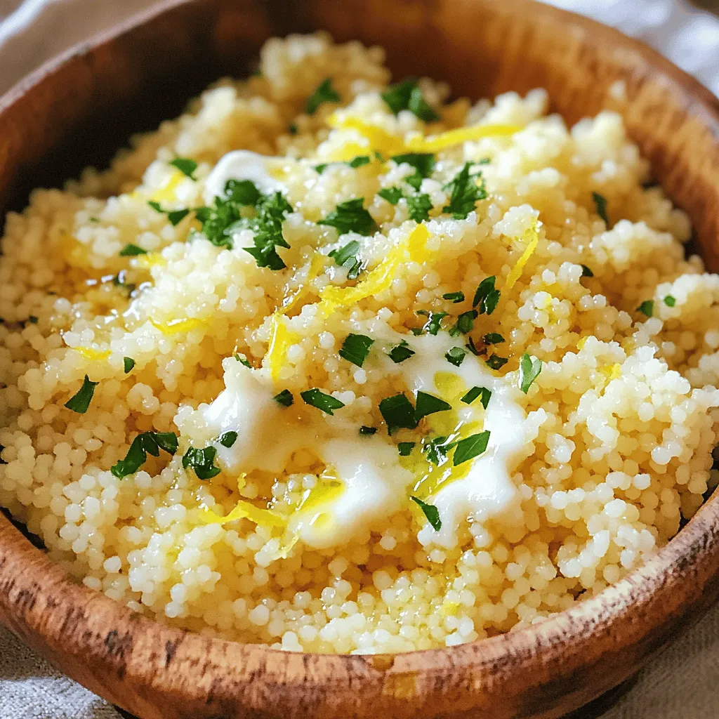 Um ein leckeres Lemon Parmesan Couscous zu machen, brauchst du folgende Zutaten: - 1 Tasse Couscous - 1 1/4 Tassen Gemüsebrühe oder Wasser - Schale von 1 Zitrone - Saft von 1 Zitrone - 1/2 Tasse geriebener Parmesan - 2 Esslöffel Olivenöl - 1 Zehe Knoblauch, fein gehackt - 1/4 Teelöffel rote Paprika-Flocken (optional) - Salz und schwarzer Pfeffer nach Geschmack - Frische Petersilie oder Basilikum, gehackt (zum Garnieren) Wenn du die besten Zutaten auswählst, achte auf Frische und Qualität. Wähle frische Zitronen, die fest und schwer in der Hand liegen. Sie geben den besten Geschmack. Der Parmesan sollte frisch gerieben sein. So bekommst du mehr Aroma. Verwende hochwertige Olivenöl für den besten Geschmack. Bei Gemüsebrühe wähle eine, die wenig Salz enthält. Du kannst das Rezept anpassen, um verschiedene Geschmäcker zu treffen. Statt Parmesan kannst du Feta oder Pecorino verwenden. Das gibt dem Gericht eine neue Note. Wenn du es schärfer magst, füge mehr rote Paprika-Flocken hinzu. Für eine vegane Version lass den Käse weg und nutze ein pflanzliches Öl. Du kannst auch Gemüse wie Spinat oder Erbsen hinzufügen, um das Gericht bunter und nahrhafter zu machen. Um Lemon Parmesan Couscous zu machen, beginne mit den Zutaten. Du brauchst 1 Tasse Couscous und 1 1/4 Tassen Gemüsebrühe oder Wasser. Koche die Brühe in einem mittleren Topf. Wenn sie kocht, nimm den Topf vom Herd. Rühre den Couscous ein und decke den Topf ab. Lass ihn für etwa 5 Minuten ruhen. So kann der Couscous die Flüssigkeit aufnehmen. In der Zwischenzeit erhitze 2 Esslöffel Olivenöl in einer kleinen Pfanne. Füge 1 fein gehackte Knoblauchzehe hinzu. Wenn du möchtest, kannst du auch 1/4 Teelöffel rote Paprika-Flocken hinzufügen. Brate es für 1 Minute an, bis der Knoblauch duftet. Wenn der Couscous fertig ist, lockere ihn mit einer Gabel auf. Mische die Knoblauchmischung, die Zitronenschale, den Zitronensaft und 1/2 Tasse geriebenen Parmesan unter den Couscous. Rühre alles vorsichtig um, bis die Zutaten gut verteilt sind. Schmecke mit Salz und schwarzem Pfeffer ab. Die richtige Technik macht den Unterschied. Achte darauf, die Brühe gut zum Kochen zu bringen. Das sorgt für einen besseren Geschmack. Lass den Couscous immer abgedeckt ruhen. So bleibt er schön locker und nimmt die Flüssigkeit gut auf. Wenn du die Knoblauchmischung brätst, achte darauf, dass der Knoblauch nicht verbrennt. Ein leichtes Rösten bringt den vollen Geschmack hervor. Für eine schöne Präsentation serviere den Couscous in einer großen Schüssel. Garniere ihn mit frisch gehackter Petersilie oder Basilikum. Das gibt einen frischen Farbkontrast. Du kannst auch ein paar Zitronenscheiben dazu legen. Das sieht nicht nur gut aus, sondern verstärkt auch den Zitronengeschmack. Wenn du magst, serviere den Couscous mit einem zusätzlichen Spritzer Zitronensaft. So wird das Gericht noch lebendiger. Für das vollständige Rezept kannst du [Full Recipe] besuchen. Ein häufiger Fehler ist, zu viel Flüssigkeit zu verwenden. Das macht den Couscous matschig. Achte darauf, die richtige Menge zu messen. Verwende das Verhältnis von 1 Tasse Couscous zu 1,25 Tassen Flüssigkeit. Ein weiterer Fehler ist, den Couscous nicht genug ruhen zu lassen. Du solltest ihm Zeit geben, um die Flüssigkeit aufzunehmen. Decke den Topf nach dem Einrühren der Körner gut ab und lasse ihn etwa 5 Minuten ruhen. Manchmal wird der Couscous nicht gut aufgelockert. Dies passiert oft, wenn du ihn mit einem Löffel rührst. Benutze stattdessen eine Gabel, um die Körner vorsichtig zu trennen. Für die Zubereitung von Lemon Parmesan Couscous empfehle ich folgende Geräte: - Messbecher: Für genaue Flüssigkeitsmessungen. - Topf mit Deckel: Um den Couscous richtig zu garen. - Gabel: Zum Auflockern des Couscous. - Pfanne: Zum Anbraten der Knoblauchmischung. - Schneidebrett und Messer: Für das Schneiden der Zitrone und Kräuter. Diese Werkzeuge machen das Kochen einfach und schnell. Du kannst das Rezept leicht anpassen. Füge zum Beispiel geröstete Nüsse hinzu, um mehr Textur zu bekommen. Mandeln oder Pinienkerne passen gut. Gemüse wie Paprika oder Zucchini geben dem Gericht mehr Farbe und Geschmack. Brate sie vor dem Couscous an, um die Aromen zu intensivieren. Für einen zusätzlichen Kick kannst du frische Kräuter wie Dill oder Minze verwenden. Diese Kräuter bringen ein frisches Aroma in das Gericht. Für eine cremigere Konsistenz kannst du mehr Parmesan oder etwas Frischkäse hinzufügen. Das macht das Gericht noch schmackhafter. Für die vollständige Zubereitung schau dir das [Full Recipe] an. {{image_4}} Um einen mediterranen Twist zu erzielen, füge Oliven und getrocknete Tomaten hinzu. Diese Zutaten bringen ein tolles Aroma und Farbe. Du kannst auch frischen Spinat unterrühren. So wird der Couscous noch gesünder und schmackhafter. Diese Variante passt gut zu gegrilltem Fisch oder Hähnchen. Für eine gemüsereiche Option, mische Paprika, Zucchini und Erbsen unter den Couscous. Diese Gemüse verleihen jedem Bissen mehr Geschmack und Textur. Du kannst sie entweder roh oder leicht angebraten hinzufügen. Diese Mischung macht das Gericht bunt und nährstoffreich. Ideal als Hauptgericht oder Beilage. Wenn du glutenfrei essen möchtest, nutze Quinoa oder Reis statt Couscous. Beide Optionen haben ähnliche Texturen und sind leicht zuzubereiten. Denk daran, die Kochzeit je nach dem gewählten Korn anzupassen. So bleibt das Gericht für alle geeignet und schmackhaft. Für die genauen Zubereitungsschritte kannst du die vollständige Rezeptbeschreibung einsehen. Um übrig gebliebenen Lemon Parmesan Couscous gut zu lagern, gebe ihn in einen luftdichten Behälter. So bleibt er frisch und lecker. Achte darauf, dass der Couscous abgekühlt ist, bevor du ihn verpackst. Stelle den Behälter in den Kühlschrank. So bleibt der Couscous bis zu drei Tage genießbar. Wenn du den Couscous aufwärmen möchtest, gibt es einige einfache Methoden. Du kannst ihn in der Mikrowelle erhitzen. Füge ein wenig Wasser hinzu, um die Feuchtigkeit zu halten. Decke die Schüssel ab, damit der Couscous nicht austrocknet. Eine andere Möglichkeit ist, ihn in einer Pfanne bei mittlerer Hitze zu erwärmen. Füge etwas Olivenöl oder Brühe hinzu, um den Geschmack zu verbessern. Die Haltbarkeit des Couscous im Kühlschrank beträgt etwa drei Tage. Im Gefrierschrank kann er bis zu einem Monat aufbewahrt werden. Achte darauf, ihn gut zu verpacken, damit er keine Gefrierbrand bekommt. Wenn du ihn wieder aufwärmst, lasse ihn über Nacht im Kühlschrank auftauen. So bleibt der Geschmack erhalten. Für die vollständige Anleitung und Rezeptdetails, schau dir das [Full Recipe] an. Um den Geschmack zu verstärken, füge frische Kräuter hinzu. Petersilie oder Basilikum bringen Frische. Auch eine Prise mehr Zitronensaft kann helfen, den Geschmack aufzufrischen. Ein bisschen mehr Parmesan gibt einen reicheren, käsigen Geschmack. Du kannst auch geröstete Pinienkerne oder Mandeln für einen knusprigen Biss hinzufügen. Diese Zutaten machen deinen Couscous noch schmackhafter. Ja, Couscous ist gesund! Es ist eine gute Quelle für Kohlenhydrate und hat wenig Fett. Couscous enthält auch einige Proteine und Ballaststoffe. Du kannst die Nährwerte erhöhen, indem du Gemüse oder Hülsenfrüchte hinzufügst. Diese machen das Gericht noch nahrhafter und bunter. Achte darauf, hochwertige Brühe zu verwenden, um den Geschmack zu verbessern, ohne zu viele Kalorien hinzuzufügen. Ja, du kannst Couscous im Voraus zubereiten. Koche den Couscous und lasse ihn abkühlen. Bewahre ihn in einem luftdichten Behälter im Kühlschrank auf. So bleibt er frisch für bis zu drei Tage. Wenn du ihn wieder aufwärmst, füge einen Spritzer Wasser oder Brühe hinzu, damit er nicht trocken wird. So hast du eine schnelle Beilage für jedes Essen. Du findest das vollständige Rezept weiter oben im Artikel. Couscous ist einfach zuzubereiten und bietet viele Varianten. Wir haben Zutaten und Zubereitungsschritte besprochen. Tipps helfen, häufige Fehler zu vermeiden und den besten Geschmack zu erzielen. Du kannst mit verschiedenen Zutaten einfach experimentieren und dein Gericht verfeinern. Achte auf die richtige Lagerung, um den Couscous frisch zu halten. Mit diesen Ratschlägen wirst du sicher viel Freude beim Kochen haben und deine Gäste beeindrucken!