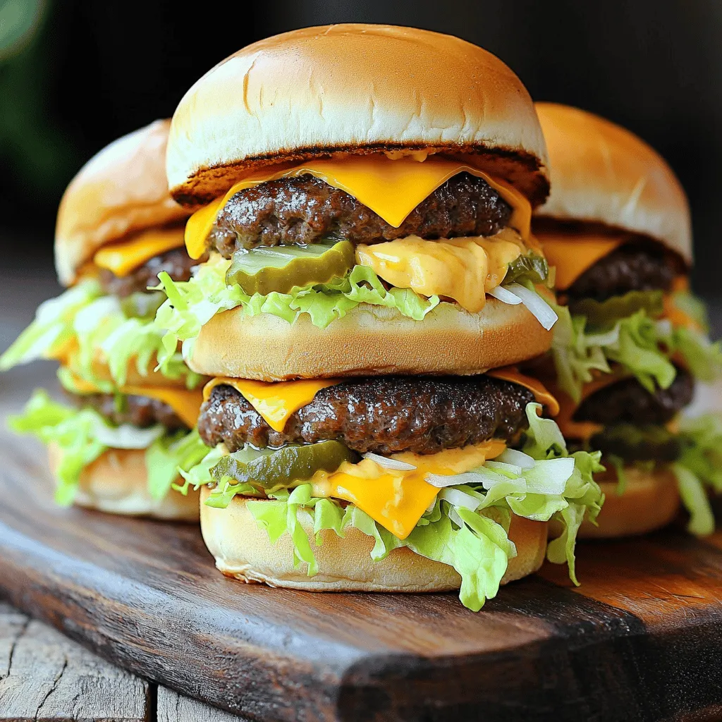 Für die Mini Big Mac Cheeseburgers brauchen Sie folgende Zutaten: - 450 g Rinderhackfleisch - 1/2 Teelöffel Knoblauchpulver - 1/2 Teelöffel Zwiebelpulver - 1/2 Teelöffel Salz - 1/4 Teelöffel schwarzer Pfeffer - 8 kleine Slider-Brötchen - 4 Scheiben Cheddar-Käse, in Viertel geschnitten - 120 g Eisbergsalat, gerieben - 120 g Gewürzgurken, in Scheiben geschnitten - 60 g Zwiebeln, fein gehackt Die Gewürze sind wichtig für den Geschmack. Knoblauchpulver und Zwiebelpulver geben Tiefe. Salz und Pfeffer bringen die Aromen hervor. Diese Mischung macht das Rinderhackfleisch saftig und lecker. Die kleinen Slider-Brötchen sind der perfekte Träger für die Patties. Sie sind einfach zu essen und machen Spaß! Die Big Mac-ähnliche Sauce ist ein Highlight der Mini Big Mac Cheeseburgers. Sie ist einfach zu machen. Mischen Sie: - 60 g Mayonnaise - 15 g Ketchup - 15 g süßen Relish - einen Hauch Senf Diese Kombination ergibt einen cremigen und würzigen Dip. Sie können die Sauce auch nach Ihrem Geschmack anpassen. Mehr Ketchup macht sie süßer, mehr Senf gibt einen Kick. Diese Sauce passt perfekt zu den Cheeseburgers. Sie können sie auch als Dip für Pommes verwenden. Zuerst nimmst du das Rinderhackfleisch. In einer großen Schüssel vermengst du es mit Knoblauchpulver, Zwiebelpulver, Salz und schwarzem Pfeffer. Rühre gut um, damit die Gewürze gleichmäßig verteilt sind. Dies gibt den Patties viel Geschmack. Du kannst auch andere Gewürze nach deinem Geschmack hinzufügen. Teile das gewürzte Fleisch in acht gleich große Portionen. Forme aus jeder Portion kleine Patties. Drücke in die Mitte jedes Patties eine leichte Vertiefung. Das hilft, dass die Patties beim Braten flach bleiben und nicht aufwölben. Achte darauf, dass die Patties nicht zu dick sind, damit sie gut durchgaren. Jetzt erhitzt du eine große Pfanne oder Grillplatte auf mittelhohe Hitze. Lege die Patties vorsichtig in die Pfanne und brate sie 3 bis 4 Minuten auf jeder Seite. Wenn sie deinen gewünschten Gargrad erreicht haben, legst du ein Viertel einer Käsescheibe auf jedes Patty. Lass den Käse in der letzten Minute schmelzen. Während der Käse schmilzt, kannst du die Slider-Brötchen in der Pfanne toasten. Das gibt ihnen einen schönen, goldbraunen Farbton. Wenn du das Ganze nach dem [Full Recipe] machst, wirst du bald leckere Mini Big Mac Cheeseburgers genießen! Für die perfekten Mini Big Mac Cheeseburgers empfehle ich eine mittelhohe Hitze. So braten die Patties gleichmäßig und werden schön saftig. Braten Sie die Patties 3 bis 4 Minuten pro Seite. Achten Sie darauf, dass die Innentemperatur 70 Grad Celsius erreicht. So sind sie sicher und lecker. Die Wahl der Brötchen ist wichtig. Ich bevorzuge kleine, weiche Slider-Brötchen. Sie passen gut zu den Mini-Burgers und sind einfach zu essen. Toasten Sie die Brötchen leicht in der Pfanne. So bekommen sie eine goldene Farbe und einen tollen Geschmack. Um Ihre Mini Big Mac Cheeseburgers schick zu präsentieren, verwenden Sie ein Holzbrett. Legen Sie die Slider darauf und fügen Sie frische Kräuter hinzu. Eine kleine Schüssel mit zusätzlicher Big Mac-Sauce macht es noch schöner. So sieht Ihr Gericht nicht nur gut aus, sondern schmeckt auch besser! {{image_4}} Wenn du die Mini Big Mac Cheeseburgers vegetarisch zubereiten möchtest, gibt es viele Optionen. Du kannst zum Beispiel vegetarisches Hackfleisch verwenden. Alternativ, versuche Linsen oder schwarze Bohnen. Diese Zutaten bieten tollen Geschmack und sind gesund. Du kannst auch Kichererbsen pürieren und mit Gewürzen mischen, um Patties zu formen. Achte darauf, die Patties gut zu würzen, damit sie köstlich schmecken. Die Gewürze machen den Unterschied. Du kannst die Basisgewürze variieren, um neue Aromen zu entdecken. Füge zum Beispiel Paprika für etwas Süße hinzu. Oder probiere etwas Cayennepfeffer, wenn du es schärfer magst. Frische Kräuter wie Petersilie oder Schnittlauch bringen frischen Geschmack. Denke daran, die Gewürze gut zu mischen, damit jeder Biss vollmundig ist. Die Big Mac-ähnliche Sauce ist lecker, aber du kannst sie anpassen. Füge etwas Joghurt hinzu, um die Sauce cremiger zu machen. Du kannst auch mehr Ketchup für Süße oder mehr Senf für Schärfe verwenden. Für eine fruchtige Note mische etwas Mango-Chutney hinein. Experimentiere mit den Zutaten, um die perfekte Sauce für deinen Geschmack zu finden. Wenn du mehr Ideen brauchst, schau dir das Full Recipe an. Um die Mini Big Mac Cheeseburgers frisch zu halten, lege sie in einen luftdichten Behälter. Du kannst die Patties auch getrennt von den Brötchen lagern. Halte sie im Kühlschrank, wo sie bis zu drei Tage gut bleiben. Es ist wichtig, die Sauce separat zu halten, damit die Brötchen nicht durchweichen. Wenn du Reste aufwärmen möchtest, benutze den Ofen oder eine Pfanne. Heize den Ofen auf 175 °C vor und lege die Cheeseburgers auf ein Blech. Erwärme sie etwa 10 Minuten, bis sie heiß sind. In der Pfanne kannst du sie bei mittlerer Hitze 3-4 Minuten auf jeder Seite aufwärmen. So bleiben sie knusprig und lecker. Du kannst die Patties auch einfrieren. Lege sie in einen Gefrierbeutel und drücke die Luft heraus. So bleiben sie bis zu drei Monate frisch. Wenn du sie verwenden möchtest, lasse sie im Kühlschrank über Nacht auftauen. Dann brate sie wie gewohnt. Das macht es einfach, schnell eine leckere Mahlzeit zu zaubern. Für das vollständige Rezept für die Mini Big Mac Cheeseburgers, schau dir das [Full Recipe] an! Die Mini Big Mac Cheeseburgers sind im Kühlschrank etwa 3 Tage haltbar. Verpacken Sie sie gut in Folie oder einem luftdichten Behälter. So bleiben sie frisch und lecker. Wenn Sie sie länger aufbewahren möchten, frieren Sie die Patties ein. Sie können die Patties bis zu 3 Monate im Gefrierfach lagern. Achten Sie darauf, sie gut zu verpacken, um Gefrierbrand zu vermeiden. Ja, Sie können die Mini Big Mac Cheeseburgers im Voraus zubereiten. Bereiten Sie die Patties vor und formen Sie sie. Lagern Sie sie im Kühlschrank, bis Sie bereit sind, sie zu braten. Sie können die Patties auch einfrieren. Lassen Sie sie vor dem Braten im Kühlschrank auftauen. Das spart Zeit, wenn Sie Gäste haben oder einen schnellen Snack möchten. Zu den Mini Big Mac Cheeseburgers passen viele Beilagen gut. Hier sind einige Ideen: - Pommes Frites: Knusprige Pommes sind immer ein Hit. - Salat: Ein frischer grüner Salat bringt Farbe auf den Tisch. - Nachos: Mit Käse und Salsa sind sie ein toller Snack. - Gemüse-Sticks: Karotten oder Sellerie mit Dip sind gesund und lecker. - Pickles: Diese passen perfekt zu den Cheeseburgers. Für mehr Details, schauen Sie sich das [Full Recipe] an. Zusammenfassend haben wir die wichtigsten Zutaten und die Zubereitung für Mini Big Mac Cheeseburgers behandelt. Sie wissen jetzt, wie Sie die perfekten Patties formen und die Big Mac-Sauce zubereiten. Tipps zur Garzeit und Brötchenauswahl helfen Ihnen, den besten Geschmack zu erzielen. Auch Variationen, wie vegetarische Alternativen, sind möglich. Die richtigen Lagerungs- und Aufwärmhinweise schützen Ihre Mini-Burgers. Vergessen Sie nicht, die Alleskönner mit Ihren Lieblingsbeilagen zu kombinieren. Machen Sie sich bereit, Ihre Gäste zu beeindrucken!