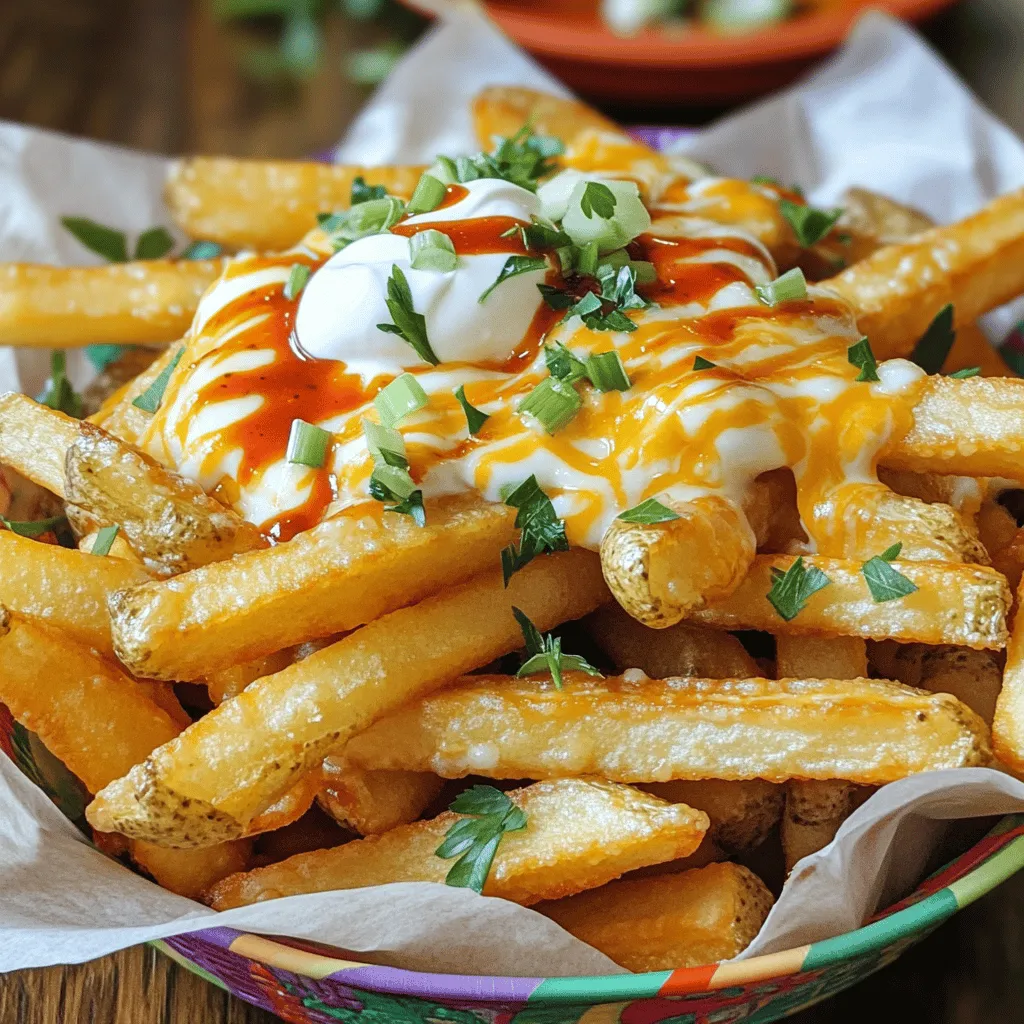 Die Hauptzutaten für Louisiana Voodoo Fries sind einfach, aber köstlich. Du brauchst: - 4 große Russet-Kartoffeln - 1 Esslöffel Maisstärke - 1 Teelöffel Paprika - 1 Teelöffel Knoblauchpulver - 1 Teelöffel Zwiebelpulver - ½ Teelöffel Cayennepfeffer - Salz nach Geschmack - 2 Tassen Pflanzenöl (zum Frittieren) - 1 Tasse geriebener Pepper Jack Käse - ½ Tasse Sauerrahm - 2 Frühlingszwiebeln, gehackt - 2 Esslöffel scharfe Soße (zum Beträufeln) - 1 Esslöffel frisch gehackte Petersilie (zum Garnieren) Diese Zutaten ergeben perfekte Pommes mit einem tollen Geschmack. Die Gewürze sind der Schlüssel zu dem besonderen Geschmack der Voodoo Fries. Paprika bringt eine süße, rauchige Note. Knoblauchpulver und Zwiebelpulver geben Tiefe und Aroma. Cayennepfeffer sorgt für die nötige Schärfe. Diese Mischung macht die Pommes spannend und lecker. Wähle Russet-Kartoffeln für die beste Textur. Sie sind stärkehaltig und werden knusprig. Achte auf feste und glatte Kartoffeln. Vermeide grüne Stellen oder weiche Stellen. Frische Kartoffeln sorgen für den besten Geschmack. Wenn du die richtigen Kartoffeln wählst, wird dein Gericht noch besser. Für das vollständige Rezept klicke auf [Full Recipe]. Zuerst waschen Sie die Russet-Kartoffeln gründlich. Danach schälen Sie die Kartoffeln mit einem scharfen Messer. Schneiden Sie die Kartoffeln in dicke Pommes, etwa einen Viertel Zoll dick. Die ideale Form sorgt für die perfekte Textur. Spülen Sie die geschnittenen Pommes in kaltem Wasser ab. Das entfernt überschüssige Stärke. Trocknen Sie die Pommes mit einem Küchentuch ab. Dies ist wichtig, damit sie knusprig werden. In einer großen Schüssel vermengen Sie die Pommes mit der Maisstärke. Fügen Sie Paprika, Knoblauchpulver, Zwiebelpulver, Cayennepfeffer und Salz hinzu. Mischen Sie alles gut, bis die Pommes gleichmäßig beschichtet sind. Diese Gewürze bringen den besonderen Geschmack. Die Maisstärke hilft, die Pommes schön knusprig zu machen. Erhitzen Sie das Pflanzenöl in einem tiefen Topf oder einer großen Pfanne. Die ideale Temperatur liegt bei 350°F (175°C). Geben Sie die panierten Pommes vorsichtig in das heiße Öl. Achten Sie darauf, den Topf nicht zu überfüllen. Frittieren Sie die Pommes etwa vier bis fünf Minuten. Sie sollten goldbraun und knusprig sein. Nehmen Sie sie mit einem Schaumlöffel heraus und lassen Sie sie kurz auf Küchenpapier abtropfen. Während die Pommes heiß sind, streuen Sie den geriebenen Pepper Jack Käse darüber. Legen Sie die Pommes auf ein Backblech und stellen Sie sie kurz unter den Grill, bis der Käse schmilzt. Diese Schritte machen die Louisiana Voodoo Fries zu einem echten Genuss. Für das komplette Rezept schauen Sie sich den [Full Recipe] an. Frittieren kann einfach sein, wenn du einige Dinge beachtest. Wähle zuerst das richtige Öl. Pflanzenöl hat einen hohen Rauchpunkt und eignet sich gut. Erhitze das Öl auf etwa 175°C. Ein Küchenthermometer hilft hier. Frittiere die Pommes in kleinen Mengen. So bleiben sie knusprig. Wenn du zu viele Pommes auf einmal frittierst, sinkt die Öltemperatur. Das macht die Pommes weich. Um den Käse perfekt zu schmelzen, benutze heißes Öl. Streue den geriebenen Pepper Jack Käse sofort nach dem Frittieren auf die Pommes. Dann lege die Pommes kurz unter den Grill. Zwei Minuten reichen, um den Käse schön zu schmelzen. Achte darauf, die Pommes im Auge zu behalten, damit der Käse nicht verbrennt. Eine ansprechende Präsentation macht das Essen noch besser. Lege die Voodoo-Pommes in einen bunten Korb. Verwende Backpapier für einen rustikalen Look. Platziere kleine Schalen mit Sauerrahm und scharfer Soße daneben. Das sieht nicht nur gut aus, es ist auch praktisch. Deine Gäste werden begeistert sein! {{image_4}} Voodoo Fries sind schon lecker, aber ich liebe es, sie noch würziger zu machen. Füge einfach einige Zutaten hinzu, um den Geschmack zu verstärken. Du kannst Jalapeños, Speck oder sogar gebratene Zwiebeln verwenden. Diese Zutaten geben den Pommes eine neue Dimension. Wenn du es wirklich scharf magst, probiere eine scharfe Soße oder frische Chilis. Falls du vegan lebst, gibt es tolle Alternativen. Verwende statt Pepper Jack veganen Käse. Auch die Sauerrahm-Option kann durch vegane Sauerrahm ersetzt werden. So schmecken die Voodoo Fries genauso gut und sind für jeden geeignet. Es ist wichtig, dass alle Zutaten gut zusammenpassen. Das gibt den Pommes den richtigen Kick. Voodoo Fries sind perfekt mit verschiedenen Dips. Ich empfehle eine Avocado- oder Guacamole-Dip. Ein frischer Salsa-Dip passt auch gut. Wenn du etwas Einfaches magst, ist Ketchup immer eine gute Wahl. Diese Beilagen bringen Abwechslung auf den Tisch. Sie machen das Essen noch spannender und leckerer. Um die Voodoo Fries frisch zu halten, lass sie zuerst abkühlen. Lege die Pommes in einen luftdichten Behälter. Du kannst auch Backpapier zwischen die Pommes legen, um ein Verkleben zu verhindern. Stelle den Behälter in den Kühlschrank. So bleiben sie für ein paar Tage genießbar. Um die Pommes aufzuwärmen, benutze am besten den Ofen. Heize ihn auf 200°C vor. Lege die Pommes auf ein Backblech und backe sie etwa 10 Minuten. So werden sie wieder knusprig. Du kannst auch eine Pfanne verwenden. Erhitze etwas Öl und brate die Pommes kurz an. So schmecken sie fast wie frisch zubereitet. Voodoo Fries sind im Kühlschrank etwa 3 bis 4 Tage haltbar. Wenn du sie länger aufbewahren möchtest, friere sie ein. Lege sie in einen Gefrierbeutel und entferne die Luft. So bleiben sie bis zu 3 Monate gut. Achte darauf, keine überflüssigen Reste zu haben, um Lebensmittelverschwendung zu vermeiden. So kannst du das volle Aroma genießen. Um Louisiana Voodoo Fries zu machen, benötigst du frische Zutaten. Beginne mit großen Russet-Kartoffeln. Schneide sie in dicke Pommes. Wasche sie gut und tupfe sie trocken. Mische in einer Schüssel Maisstärke, Paprika, Knoblauchpulver, Zwiebelpulver, Cayennepfeffer und Salz. Wende die Kartoffeln in der Mischung. Erhitze Pflanzenöl in einem Topf. Frittiere die Pommes goldbraun und knusprig. Streue den geriebenen Pepper Jack Käse darüber und schmelze ihn. Serviere die Pommes mit Sauerrahm, scharfer Soße und gehackten Frühlingszwiebeln. Du findest das vollständige Rezept oben. Die besten Voodoo Fries findest du in Louisiana. Viele Restaurants bieten diese Spezialität an. Besuche lokale Imbisse oder Food-Trucks. Diese Orte haben oft einzigartige Rezepte. Schau dir auch Online-Bewertungen an. Frage Einheimische nach ihren Empfehlungen. Oft haben sie die besten Tipps für versteckte Juwelen. Der Name "Voodoo Fries" kommt von der Verbindung zur Voodoo-Kultur. Diese Kultur ist in Louisiana sehr präsent. Die Würze und die Kombination der Zutaten verleihen den Pommes einen besonderen "magischen" Geschmack. Viele glauben, dass das Essen Freude bringt. So spiegeln die Pommes die reichhaltige Kultur und die Aromen von Louisiana wider. Louisiana Voodoo Fries sind ein echter Genuss. Wir haben die besten Zutaten, Schritte und Tipps behandelt. Von der Auswahl der perfekten Kartoffeln bis zum Frittieren haben Sie nun das nötige Wissen. Variationen und Lagerung helfen, die Pommes länger frisch zu halten. Diese fries sind vielseitig und lecker. Experimentieren Sie mit Gewürzen und Beilagen. So machen Sie Ihre nächste Feier besonders. Viel Spaß beim Ausprobieren und Genießen Ihrer Voodoo Fries!