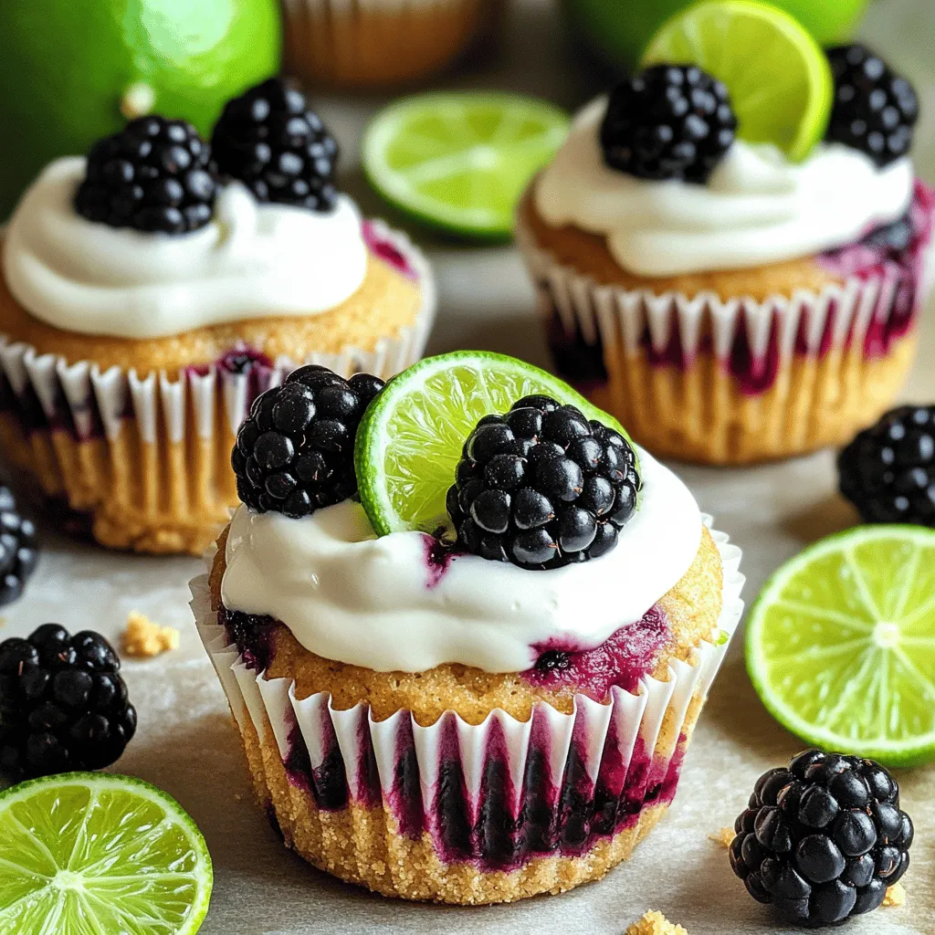 Um die perfekten Blackberry Lime Cheesecake Cupcakes zu machen, benötigst du folgende Zutaten: - 1 ½ Tassen Graham-Cracker-Brösel - ½ Tasse ungesalzene Butter, geschmolzen - 2 Esslöffel Zucker - 450 g Frischkäse, weich - 200 g Zucker - 2 große Eier - 1 Teelöffel Vanilleextrakt - Schale von 1 Limette - 60 ml frischer Limettensaft - 1 Tasse frische schwarze Beeren (plus extra zur Dekoration) - 120 g saure Sahne - 2 Esslöffel Puderzucker Diese Zutaten helfen dir, die richtige Textur und den besten Geschmack zu erzielen. Die Kombination aus Frischkäse und Limettensaft bringt eine schöne Frische in jedes Stück. Für die Herstellung dieser leckeren Cupcakes brauchst du: - Muffinblech - Cupcake-Förmchen - Mittelgroße Schüssel - Große Rührschüssel - Elektrischen Mixer - Teelöffel und Esslöffel - Kühlregal Das richtige Zubehör macht das Backen einfacher. Ein elektrischer Mixer sorgt für eine glatte Cheesecake-Masse. Wähle frische Beeren, wenn möglich. Sie geben den Cupcakes einen tollen Geschmack. Achte darauf, ungesalzene Butter zu verwenden, um den süßen Geschmack nicht zu stören. Frischkäse sollte weich sein, damit er sich gut vermischen lässt. Limetten sind am besten, wenn sie fest sind und viel Saft enthalten. Diese Tipps helfen dir, die besten Blackberry Lime Cheesecake Cupcakes zu backen. Für das vollständige Rezept, schau dir die vollständige Anleitung an. Heize deinen Ofen auf 160 °C vor. Nimm ein Muffinblech und lege es mit Cupcake-Förmchen aus. In einer mittelgroßen Schüssel vermengst du die Graham-Cracker-Brösel, die geschmolzene Butter und den Zucker. Mische alles gut, bis es gleichmäßig aussieht. Drücke dann etwa 1 Esslöffel dieser Mischung auf den Boden jedes Förmchens. Das gibt dir eine feste Kruste. Backe die Krusten für 8 bis 10 Minuten. Lass sie dann auskühlen. In einer großen Rührschüssel schlägst du den weichen Frischkäse mit einem elektrischen Mixer cremig. Danach fügst du den Zucker allmählich hinzu. Mixe weiter, bis die Masse glatt ist. Jetzt gibst du die Eier einzeln hinzu und rührst nach jeder Zugabe gut durch. Füge den Vanilleextrakt, die Limettenschale und den Limettensaft hinzu. Mische alles gründlich, bis es gut verbunden ist. Füge vorsichtig die ganzen schwarzen Beeren in die Cheesecake-Masse ein. Dadurch bleiben die Beeren ganz. Verteile dann die Masse gleichmäßig über die abgekühlten Krusten in den Förmchen. Fülle jedes Förmchen etwa zu ¾ voll. Backe die Cupcakes im vorgeheizten Ofen für 20 bis 25 Minuten. Sie sind fertig, wenn die Oberseite fest und leicht aufgegangen ist. Lass die Cupcakes 10 Minuten in der Form abkühlen. Danach lege sie auf ein Kuchengitter, um sie ganz auskühlen zu lassen. Für das vollständige Rezept, schau dir das Rezept für die Schwarzbeer-Limetten-Cheesecake-Cupcakes an. Um die besten Cheesecake-Cupcakes zu zaubern, achte auf die Temperatur der Zutaten. Frischkäse sollte weich sein, damit du eine glatte Masse bekommst. Lass die Eier ebenfalls Zimmertemperatur erreichen. So vermischst du alles besser. Mische die Beeren vorsichtig unter die Masse, damit sie ganz bleiben. Das sieht schön aus und schmeckt super! Ein häufiger Fehler ist, die Cupcakes zu lange zu backen. Sie sollten leicht wackeln, wenn du sie aus dem Ofen nimmst. Lass sie dann in der Form abkühlen. Wenn du sie sofort herausnimmst, könnten sie brechen. Ein weiterer Fehler ist, die Kruste zu dünn zu machen. Drücke die Mischung fest in die Förmchen, damit sie stabil bleibt. Die Backzeit kann je nach Ofen variieren. Überprüfe die Cupcakes nach 20 Minuten. Wenn die Oberseite fest ist, sind sie fertig. Die Temperatur von 160 °C ist ideal, um eine gleichmäßige Hitze zu gewährleisten. Wenn du einen Umluftofen benutzt, kann eine niedrigere Temperatur nötig sein. Passe die Zeiten und Temperaturen an dein Gerät an, um die besten Ergebnisse zu erzielen. Für das vollständige Rezept schaue dir das [Full Recipe] an. {{image_4}} Du kannst mit verschiedenen Früchten spielen! Anstelle von schwarzen Beeren probiere Erdbeeren oder Himbeeren. Diese Früchte passen gut zu dem cremigen Cheesecake. Du kannst auch exotische Früchte wie Mango oder Passionsfrucht verwenden. Diese bringen einen neuen Geschmack in die Cupcakes. Für glutenfreie Cupcakes nutze glutenfreie Kekse. Du kannst auch Mandelmehl oder Kokosmehl verwenden, um die Kruste zu machen. Achte darauf, dass die anderen Zutaten ebenfalls glutenfrei sind. Auf diese Weise genießen auch glutenempfindliche Gäste deine Leckerei. Für einen anderen Twist kannst du die Limette durch Zitrone ersetzen. Oder füge etwas Kokosnussmilch für einen tropischen Geschmack hinzu. Ein Hauch von Minze kann die Cupcakes frisch und aufregend machen. Lass deiner Kreativität freien Lauf und entdecke neue Kombinationen! Um die Blackberry Lime Cheesecake Cupcakes frisch zu halten, ist die Lagerung wichtig. Verwende einen luftdichten Behälter. So bleibt die feuchte Textur erhalten. Stelle die Cupcakes nach dem Abkühlen in den Kühlschrank. Vermeide direktes Licht und Wärme. Wenn du die Cupcakes längere Zeit aufbewahren möchtest, friere sie ein. Im Kühlschrank halten sich die Cupcakes bis zu fünf Tage. Achte darauf, dass sie gut verpackt sind. Im Gefrierschrank können sie bis zu drei Monate lagern. Lasse die Cupcakes vor dem Einfrieren vollständig abkühlen. Wickel sie dann in Frischhaltefolie und lege sie in einen Gefrierbeutel. So schützt du sie vor Frostbrand. Um die Cupcakes wieder aufzuwärmen, lasse sie zuerst im Kühlschrank auftauen. Das dauert etwa zwei Stunden. Danach kannst du sie im Ofen bei 150 °C für 10 Minuten erwärmen. Alternativ kannst du die Cupcakes in der Mikrowelle für 15-20 Sekunden erwärmen. So bleiben sie saftig. Vermeide es, sie zu lange zu erwärmen. Das könnte die Textur verändern. Für das beste Ergebnis genieße die Cupcakes frisch! Das Rezept ergibt 12 leckere Cupcakes. Jeder Cupcake ist ein kleiner Genuss und perfekt für eine Feier oder einen Snack. Wenn du mehr Gäste hast, kannst du das Rezept einfach verdoppeln. So hast du genug für alle! Ja, du kannst sowohl frische als auch gefrorene Beeren verwenden. Frische Beeren geben dir einen tollen Geschmack und eine schöne Textur. Gefrorene Beeren sind auch eine gute Wahl, besonders wenn frische nicht verfügbar sind. Achte darauf, gefrorene Beeren vorher etwas auftauen zu lassen. So bleibt der Teig schön und luftig. Ja, du kannst andere Keksarten verwenden. Zum Beispiel sind Schokoladenkekse oder Haferkekse eine gute Wahl. Diese Keksbasis gibt deinem Cupcake einen neuen Twist. Probiere es aus und finde deine Lieblingskombination! Für das vollständige Rezept, schau dir die [Full Recipe] an. Die Blackberry Lime Cheesecake Cupcakes sind eine köstliche und einfache Leckerei. Wir haben die besten Zutaten ausgewählt, um den vollen Geschmack zu garantieren. Die Schritt-für-Schritt-Anleitung hilft dir, die Törtchen perfekt zu backen. Mit nützlichen Tipps und Variationen kannst du deine eigenen Ideen einbringen. Eine richtige Lagerung sorgt dafür, dass sie frisch bleiben. Probiere diese einfache Variante aus und genieße jeden Bissen!