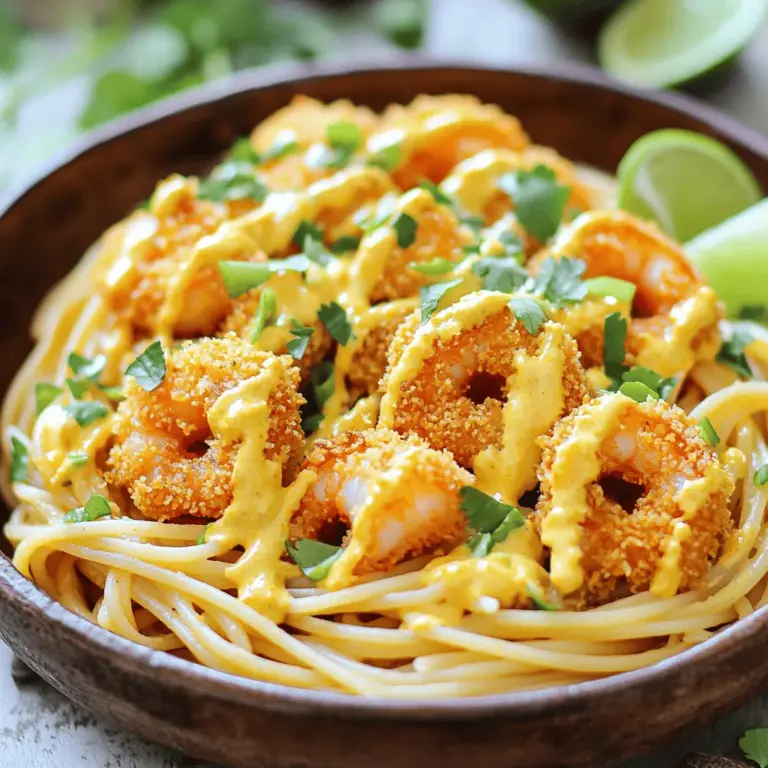 Für die Bang Bang Garnelen-Pasta benötigst du folgende Hauptzutaten: - 240 g Linguine oder Spaghetti - 450 g Garnelen, geschält und entdarmt - 100 g Pankobrösel - 240 ml Buttermilch (oder Milch mit etwas Essig) - 120 ml Mayonnaise - 30 ml süße Chilisauce - 15 ml Sriracha (nach Geschmack anpassen) - 15 ml Limettensaft - 2 Knoblauchzehen, fein gehackt - 15 ml Olivenöl - Salz und Pfeffer nach Geschmack - 2 Frühlingszwiebeln, gehackt (zum Garnieren) - Frischer Koriander, gehackt (zum Garnieren) Diese Zutaten machen deine Pasta lecker und knusprig. Die Garnelen geben viel Geschmack. Du kannst die Bang Bang Garnelen-Pasta mit einfachen Beilagen ergänzen. Ein grüner Salat passt gut dazu. Auch ein knuspriges Brot kann eine tolle Ergänzung sein. Diese Beilagen bringen frische und Textur. Falls du keine Garnelen magst, probiere Hühnchen oder Tofu. Diese Optionen geben dir eine ähnliche Textur. Du kannst auch glutenfreie Pasta verwenden, wenn du eine glutenfreie Diät einhältst. Das Rezept bleibt trotzdem lecker und ansprechend. Kochen Sie zuerst die Pasta. Nehmen Sie einen großen Topf. Füllen Sie ihn mit Wasser und bringen Sie es zum Kochen. Fügen Sie dann Salz hinzu. Geben Sie die Linguine oder Spaghetti ins Wasser. Kochen Sie sie nach den Anweisungen auf der Packung. Halten Sie 120 ml Nudelwasser zurück, bevor Sie die Pasta abgießen. Lassen Sie die Pasta abtropfen und stellen Sie sie beiseite. Nehmen Sie eine Rührschüssel und geben Sie die geschälten Garnelen hinein. Fügen Sie den fein gehackten Knoblauch, Salz und Pfeffer hinzu. Mischen Sie alles gut. So sind die Garnelen gleichmäßig gewürzt. Für die Bang Bang Sauce brauchen Sie eine Schüssel. Geben Sie die Mayonnaise, süße Chilisauce, Sriracha und Limettensaft hinein. Rühren Sie alles gut um, bis es glatt ist. Wenn Sie es schärfer mögen, fügen Sie mehr Sriracha hinzu. Für das vollständige Rezept besuchen Sie die [Full Recipe]. Die Garzeit für Garnelen ist kurz. Sie sind fertig, wenn sie rosa und fest werden. Wenn du sie zu lange kochst, werden sie gummiartig. In der Regel reichen 2-3 Minuten pro Seite aus. Achte darauf, die Garnelen sofort nach dem Braten zu servieren, um die Frische zu bewahren. Um die Panade knusprig zu halten, tauche die Garnelen zuerst in Buttermilch. Danach wälze sie gut in den Pankobröseln. Lege sie nicht zu dicht zusammen, damit die Luft zirkulieren kann. Brate sie in einer heißen Pfanne, damit sie knusprig werden. Lass sie nach dem Braten auf einem Küchentuch ruhen, um überschüssiges Öl zu entfernen. Die Bang Bang Sauce ist flexibel. Du kannst die Schärfe anpassen, indem du mehr oder weniger Sriracha hinzufügst. Für einen fruchtigen Twist füge etwas Mango- oder Ananassaft hinzu. Du kannst auch Limettenschale für mehr Frische verwenden. Experimentiere mit verschiedenen Zutaten, um deinen eigenen Geschmack zu finden. Für das vollständige Rezept schau dir den [Full Recipe] an. {{image_4}} Wenn du eine vegane Option möchtest, ersetze die Garnelen durch gebratenen Tofu. Tofu hat eine tolle Textur und nimmt die Aromen der Sauce gut auf. Verwende auch vegane Mayonnaise und Süßigkeiten ohne tierische Produkte. So bleibt der Geschmack frisch und lecker. Du kannst auch andere Meeresfrüchte nutzen. Garnelen sind köstlich, aber Muscheln oder Jakobsmuscheln sind ebenfalls großartig. Achte darauf, die Garzeiten anzupassen. So bekommst du die perfekte Konsistenz und Geschmack in deiner Bang Bang Pasta. Gemüse bringt Farbe und Nährstoffe. Füge Erbsen, Paprika oder Brokkoli hinzu. Diese Zutaten passen gut zur Sauce. Brate sie kurz an, bevor du die Pasta hinzufügst. So bleibt das Gemüse knackig und frisch. Um Reste von Bang Bang Garnelen-Pasta gut aufzubewahren, lege sie in einen luftdichten Behälter. Achte darauf, dass die Pasta und die Garnelen gut abgekühlt sind, bevor du sie hineinlegst. So bleibt die Frische länger erhalten. Stelle den Behälter in den Kühlschrank. Dort bleiben die Reste bis zu drei Tage haltbar. Die Bang Bang Garnelen-Pasta hält sich im Kühlschrank etwa drei Tage. Nach dieser Zeit kann die Qualität nachlassen. Du solltest die Pasta gut überprüfen, bevor du sie isst. Achte auf Geruch oder Veränderungen in der Farbe. Wenn etwas seltsam aussieht, wirf es besser weg. Um die Reste aufzuwärmen, benutze eine Pfanne oder die Mikrowelle. In der Pfanne erhitzt du die Pasta bei mittlerer Hitze. Füge etwas Wasser oder Öl hinzu, um sie nicht trocken werden zu lassen. In der Mikrowelle stelle die Pasta in eine geeignete Schüssel. Decke sie ab und erwärme sie in Intervallen von 30 Sekunden, bis sie warm ist. Rühre zwischendurch um, damit sich die Hitze gleichmäßig verteilt. Bang Bang Sauce ist eine cremige und würzige Sauce. Sie hat eine tolle Balance aus süß und scharf. Die Basis ist Mayonnaise, gemischt mit süßer Chilisauce und Sriracha. Diese Mischung macht die Sauce lecker und perfekt für Garnelen. Manchmal fügen Leute auch Limettensaft hinzu. Er bringt Frische und Säure in das Gericht. Diese Sauce passt nicht nur zu Pasta, sondern auch zu vielen anderen Gerichten. Ja, Sie können die Garnelen durch Hühnchen ersetzen. Hühnchen passt gut zu Bang Bang Sauce. Achten Sie darauf, das Hühnchen gut zu würzen. Kochen Sie das Hühnchen bis es gar ist, ähnlich wie bei den Garnelen. Die Zubereitung bleibt fast gleich. Das Gericht bleibt lecker, auch wenn Sie das Protein ändern. Die Schärfe dieser Pasta hängt von der Sriracha ab. Sie können die Menge nach Ihrem Geschmack anpassen. Wenn Sie es milder mögen, verwenden Sie weniger Sriracha. Zudem ist die süße Chilisauce mild und balanciert die Schärfe. So wird die Pasta nicht zu scharf, sondern angenehm würzig. Probieren Sie es aus und finden Sie Ihre perfekte Schärfe! Diese Bang Bang Garnelen-Pasta ist einfach zuzubereiten. Wir haben die Zutaten, die Zubereitung und wichtige Tipps besprochen. Du hast auch viele Variationen und Aufbewahrungsmethoden gelernt. Trau dich, mit den Zutaten zu spielen! Erstelle deine eigene Version und teile deine Erfahrungen. Du wirst sehen, wie viel Spaß es macht, dieses Gericht immer wieder zu genießen. Experimentiere weiter und behalte die Tipps im Kopf, um das Beste aus deinem Essen herauszuholen.