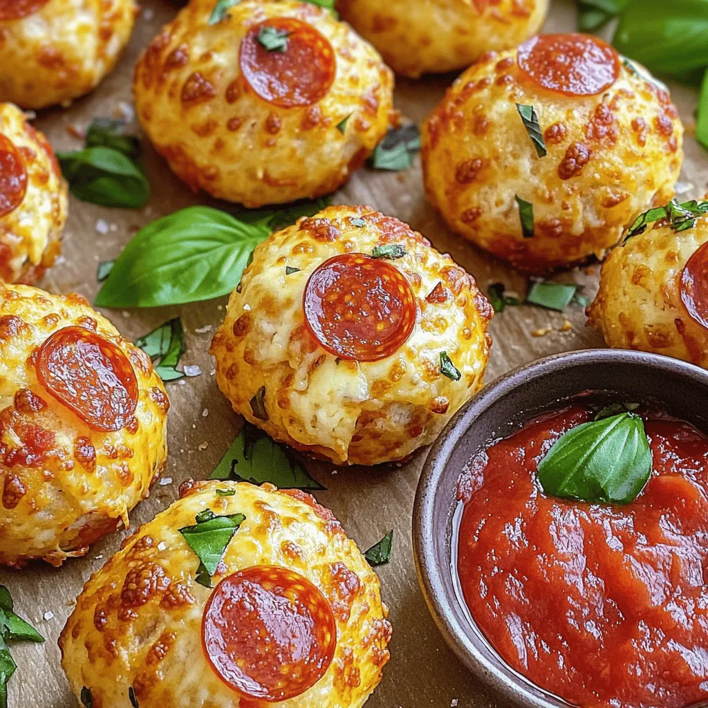 Für die Easy Pepperoni Pizza Bombs benötigst du einige einfache Hauptzutaten: - 1 Dose (227 g) gekühlter Pizzateig - 1 Tasse Pepperoni-Scheiben - 1 Tasse geriebener Mozzarella-Käse - 1 Teelöffel italienische Gewürzmischung Diese Zutaten sind der Schlüssel zu einem leckeren Snack. Der Pizzateig sorgt für eine schöne Grundlage. Die Pepperoni gibt einen würzigen Kick, während der Mozzarella für die cremige Textur sorgt. Zusätzlich zu den Hauptzutaten gibt es einige ergänzende Zutaten: - 1 Esslöffel Knoblauchpulver - 1 Esslöffel Olivenöl - 1/4 Tasse Marinara-Sauce (zum Dippen) - Frische Basilikumblätter (zur Garnitur, optional) Knoblauchpulver fügt einen aromatischen Geschmack hinzu. Olivenöl hilft, die Pizza Bomben goldbraun zu backen. Die Marinara-Sauce ist perfekt zum Dippen. Basilikum verleiht den Bomben einen frischen Touch. Wenn du Allergien hast, gibt es tolle Ersatzprodukte: - Verwende glutenfreien Pizzateig für eine glutenfreie Option. - Nutze veganen Käse, wenn du Milchprodukte vermeidest. - Anstelle von Pepperoni kannst du Gemüse wie Paprika oder Zucchini nehmen. Diese Alternativen machen die Pizza Bomben für alle zugänglich. So kann jeder die Leckereien genießen! Für das vollständige Rezept, schau hier: [Full Recipe]. Heize deinen Ofen auf 190 °C vor. Das ist wichtig, damit die Pizza Bomben schön knusprig werden. Fette ein Backblech mit Olivenöl ein oder lege es mit Backpapier aus. So bleiben die Bomben nicht kleben. Rolle den gekühlten Pizzateig auf einer leicht bemehlten Fläche aus. Schneide den Teig in 12 gleich große Quadrate. In einer Schüssel vermenge die Pepperoni-Scheiben, den geriebenen Mozzarella und die italienische Gewürzmischung. Nimm ein Quadrat des Pizzateigs und lege einen Esslöffel der Mischung in die Mitte. Klappe den Teig über die Füllung und kneife die Ränder gut zusammen. So bleibt die Füllung drin. Setze die gefüllten Teigkugeln auf das Backblech. Achte darauf, dass genügend Platz zwischen ihnen ist. Bestreiche die Oberseite mit Olivenöl und streue das Knoblauchpulver darüber. Backe die Bomben für 12-15 Minuten, bis sie goldbraun sind. Lass sie nach dem Backen kurz abkühlen. Serviere die Pizza Bomben mit der Marinara-Sauce zum Dippen. Mit frischen Basilikumblättern garnieren, wenn du magst. Diese Schritte sind einfach und machen die Zubereitung zum Vergnügen! Für das vollständige Rezept, schau dir die vollständige Rezeptseite an. Die Backzeit ist wichtig für die perfekte Pizza Bombe. Ich empfehle, die Bomben 12 bis 15 Minuten zu backen. Der Ofen sollte auf 190 °C vorgeheizt sein. Überprüfe die Bomben regelmäßig. Sie sollten goldbraun aussehen. Wenn sie zu hell sind, backe sie länger. Achte darauf, dass sie nicht verbrennen. Das Formen der Pizza Bomben kann knifflig sein. Stelle sicher, dass der Teig gleichmäßig geschnitten ist. Jedes Quadrat sollte gleich groß sein. Wenn du die Ränder nicht gut schließt, laufen die Füllungen beim Backen heraus. Drücke die Ränder fest zusammen. So bleiben die Füllungen sicher in der Bombe. Um den Geschmack zu verbessern, füge Gewürze hinzu. Italienische Gewürzmischung passt gut zu Pizza Bomben. Du kannst auch frische Kräuter verwenden. Basilikum gibt einen frischen Geschmack. Knoblauchpulver bringt eine tolle Note hinzu. Experimentiere mit verschiedenen Gewürzen und finde deine Lieblingskombination. Wenn du mehr Geschmack willst, probiere auch geriebenen Parmesan. Für die vollständige Rezeptanleitung schaue dir das [Full Recipe] an. {{image_4}} Wenn du eine vegetarische Version der Pizza Bomben machen möchtest, gibt es viele leckere Alternativen. Zum Beispiel kannst du gebratene Zucchini oder Paprika verwenden. Diese geben einen tollen Geschmack. Auch Oliven sind eine gute Wahl. Sie bringen ein bisschen salzige Frische. Für Käseliebhaber sind Feta oder Ricotta tolle Optionen. Diese Käsesorten passen gut zu Gemüse und machen die Bomben cremig. Die Füllungen für die Pizza Bomben sind endlos. Du kannst kreativ sein und verschiedene Zutaten ausprobieren. Brokkoli, Spinat oder Pilze sind großartige Optionen. Diese machen die Bomben nahrhafter und bunter. Du kannst auch verschiedene Käsesorten verwenden. Gouda, Cheddar oder sogar Blauschimmelkäse bringen neue Geschmäcker. Mische die Zutaten gut, bevor du sie in den Teig gibst. So bekommst du eine harmonische Füllung. Wer sagt, dass Pizza Bomben nur herzhaft sein können? Du kannst auch süße Varianten machen. Nutze Nutella oder Erdnussbutter als Füllung. Füge Bananen oder Erdbeeren hinzu, um eine fruchtige Note zu erreichen. Diese süßen Bomben sind perfekt für ein Dessert. Du kannst sie mit Puderzucker bestäuben oder mit Schokoladensauce servieren. So wird jede Feier zu einem besonderen Ereignis. Für die genauen Schritte und Mengen in diesem Rezept, sieh dir die Full Recipe an. Um die restlichen Pizza Bomben richtig zu lagern, lege sie in einen luftdichten Behälter. Achte darauf, dass die Bomben nicht übereinander liegen, um ein Kleben zu verhindern. Du kannst auch Backpapier zwischen die Bomben legen. So bleibt die Knusprigkeit erhalten. Zum Aufwärmen der Pizza Bomben heize deinen Ofen auf 180 °C (350 °F) vor. Lege die Bomben auf ein Backblech und backe sie für 5-7 Minuten. So werden sie wieder knusprig und lecker. Alternativ kannst du sie auch in der Mikrowelle aufwärmen. Allerdings wird die Textur nicht so gut. Im Kühlschrank halten sich die Pizza Bomben etwa 3 Tage. Wenn du sie länger aufbewahren willst, friere sie ein. So bleiben sie bis zu 3 Monate frisch. Um sie einzufrieren, lege die abgekühlten Bomben in einen gefrierfesten Beutel. Vergiss nicht, das Datum darauf zu schreiben. Die Zubereitung der Pizza Bomben dauert etwa 30 Minuten. Davon sind 15 Minuten für die Vorbereitung und 15 Minuten für das Backen nötig. Du kannst die Zutaten schnell zusammenstellen. Während die Bomben backen, kannst du den Tisch decken oder den Salat schneiden. Ja, du kannst den Pizzateig selbst machen. Ein einfacher Teig besteht aus Mehl, Wasser, Hefe und Salz. Mische diese Zutaten gut und lasse den Teig aufgehen. Dies dauert etwa eine Stunde. Selbstgemachter Teig gibt den Bomben einen frischen Geschmack. Die Marinara-Sauce passt gut zu den Pizza Bomben. Du kannst auch andere Dips nutzen. Probier Knoblauchbutter oder Ranch-Dressing aus. Beide geben den Bomben zusätzlichen Geschmack und machen sie noch köstlicher. In diesem Blogbeitrag haben wir die wichtigsten Bestandteile für einfache Pepperoni-Pizza-Bomben besprochen. Ich habe Schritt für Schritt erklärt, wie du diese leckeren Snacks zubereitest. Du hast Tipps für die perfekte Zubereitung und verschiedene Varianten entdeckt. Denk daran, die Pizza Bomben richtig zu lagern, um den Geschmack zu bewahren. Experimentiere mit verschiedenen Füllungen und genieße die Vielfalt. So wird deine Pizza-Bomben-Erfahrung zu etwas Besonderem. Viel Spaß beim Ausprobieren!