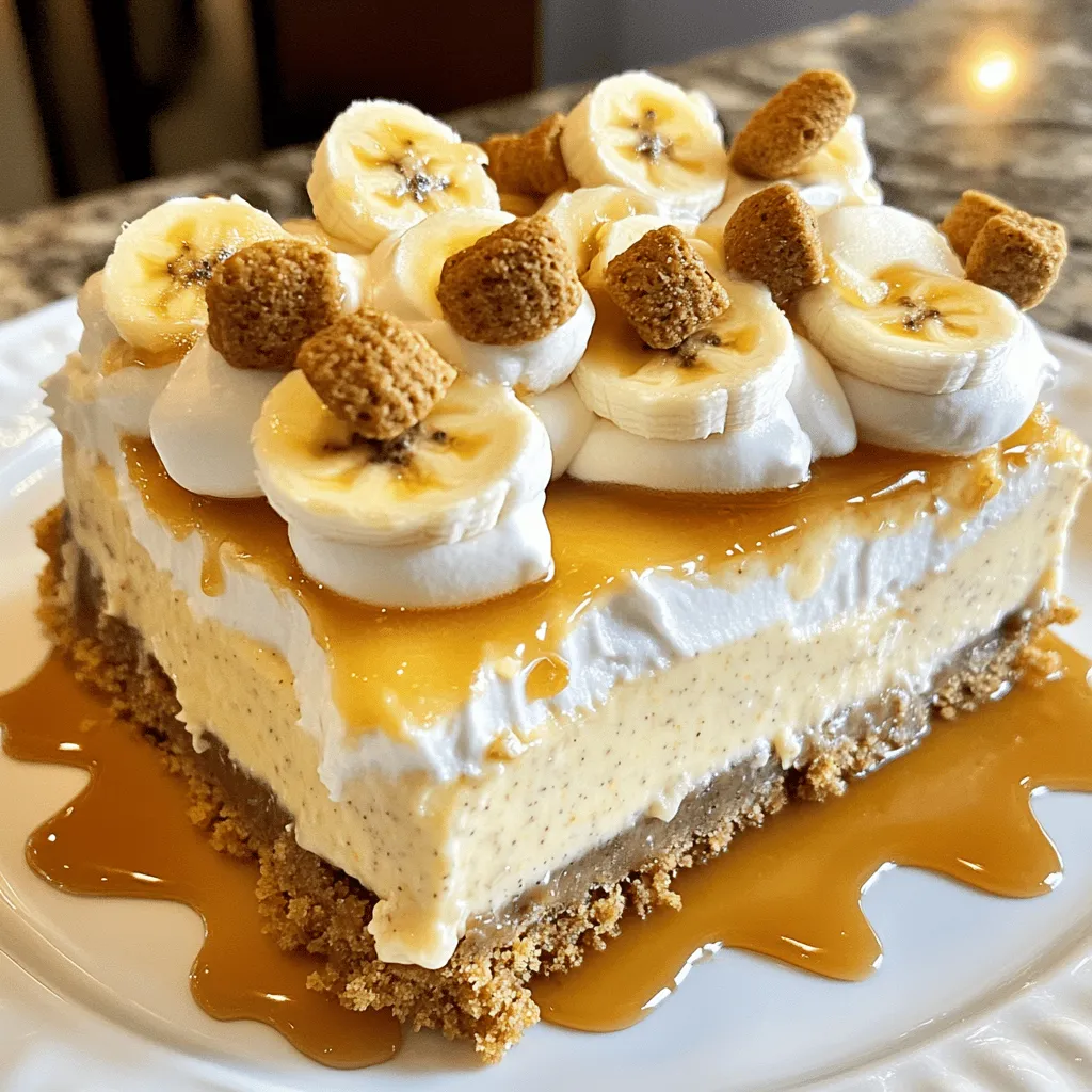 Hier sind die Zutaten, die du für die leckere Banana Pudding Cheesecake brauchst: - 1 1/2 Tassen Graham-Cracker-Brösel - 1/4 Tasse Kristallzucker - 1/2 Tasse ungesalzene Butter, geschmolzen - 450 g Frischkäse, weich - 1 Tasse Puderzucker - 1 TL Vanilleextrakt - 2 reife Bananen, zerdrückt - 1 Tasse Schlagsahne (fertig gekauft oder selbstgemacht) - 1 Tasse Bananenpudding (zubereitet) - 1/2 Tasse Mini-Vanille-Waffeln (zum Bestreuen) - Bananenscheiben (zur Dekoration) Jede Zutat hat ihren eigenen Zweck. Die Graham-Cracker-Brösel geben der Kruste den perfekten Crunch. Kristallzucker bringt die Süße. Die Butter hält alles zusammen. Frischkäse sorgt für die cremige Basis. Puderzucker macht die Füllung süß und leicht. Vanilleextrakt bringt den Geschmack hervor. Reife Bananen fügen die Fruchtigkeit hinzu. Schlagsahne macht die Füllung luftig. Bananenpudding rundet den Geschmack ab. Mini-Vanille-Waffeln sind für die Dekoration und einen extra Crunch. Diese Zutaten zusammen ergeben eine tolle Kombination. Sie machen den Käsekuchen zu einem echten Genuss. Wenn du mehr wissen möchtest, schau dir das [Full Recipe] an. Um die Kruste zu machen, mische zuerst die Graham-Cracker-Brösel mit dem Kristallzucker. Danach füge die geschmolzene Butter hinzu. Rühre alles gut um, bis die Mischung gleichmäßig feucht ist. Nimm eine Springform und drücke die Mischung gleichmäßig auf den Boden. Achte darauf, dass die Kruste fest und gleichmäßig ist. Lege die Springform beiseite. In einer großen Schüssel nimm den weichen Frischkäse. Schlage ihn mit einem Handmixer glatt. Füge nach und nach den Puderzucker hinzu und rühre weiter. Jetzt gib den Vanilleextrakt und die zerdrückten Bananen dazu. Mixe alles bei niedriger Geschwindigkeit, bis die Bananen gut vermischt sind. Nimm die Schlagsahne und hebe sie vorsichtig unter die Frischkäsemischung. Rühre nicht zu stark, da die Mischung leicht und luftig bleiben soll. Jetzt füge den Bananenpudding hinzu und rühre vorsichtig, bis alles gut vermischt ist. Gieße die Füllung in die vorbereitete Kruste. Glätte die Oberfläche mit einem Spatel. Decke die Springform ab und stelle sie für mindestens vier Stunden in den Kühlschrank. Über Nacht kühlen ist am besten. Für das vollständige Rezept, schau dir die [Full Recipe] an. Um die perfekte Konsistenz für deinen Banana Pudding Cheesecake zu erreichen, ist das Unterheben der Schlagsahne wichtig. Du solltest die Schlagsahne vorsichtig unter die Frischkäsemischung heben. Verwende einen großen Löffel oder einen Spatel. Rühre sanft von unten nach oben. So bleibt die Mischung leicht und luftig. Kühlen ist der nächste Schritt. Lass den Käsekuchen mindestens vier Stunden im Kühlschrank stehen. Noch besser ist es, wenn du ihn über Nacht kühlen kannst. Das macht ihn fester und die Aromen vermischen sich gut. Frische Bananen sind toll für die Dekoration. Schneide sie in dünne Scheiben und lege sie auf die Oberfläche. So sieht dein Käsekuchen frisch und einladend aus. Du kannst auch weitere Toppings verwenden. Mini-Vanille-Waffeln geben einen netten Crunch. Ein Spritzer Karamellsauce macht das Dessert noch besser. Sei kreativ und finde deine Lieblingskombinationen. Für die vollständige Anleitung und weitere Details schaue dir das Rezept an: [Full Recipe]. {{image_4}} Wenn Sie Gluten meiden, haben Sie tolle Alternativen. Sie können die Graham-Cracker durch glutenfreie Kekse ersetzen. Diese Kekse bieten eine ähnliche Textur und Süße. Achten Sie darauf, dass sie gut zermahlen sind. Für die Puddingmischung gibt es auch glutenfreie Optionen. Viele Marken bieten solche Puddingmischungen an. So bleibt Ihr Käsekuchen lecker und glutenfrei! Die klassische Variante ist nicht die einzige. Sie können den Käsekuchen auch aufpeppen. Ein Schokoladen-Bananen-Käsekuchen ist eine großartige Option. Fügen Sie einfach Kakaopulver zur Käsekuchenfüllung hinzu. Das verleiht dem Dessert einen tiefen, schokoladigen Geschmack. Eine weitere leckere Wahl ist die Erdnussbutter-Bananen-Option. Mischen Sie Erdnussbutter mit der Frischkäsemischung. Dies gibt dem Käsekuchen eine cremige und nussige Note. Mit diesen Variationen wird Ihr Käsekuchen nie langweilig! Für das vollständige Rezept, schauen Sie sich die [Full Recipe] an. Um deinen leckeren Banana Pudding Cheesecake frisch zu halten, decke ihn gut ab. Nutze Frischhaltefolie oder einen Deckel für die Springform. Dadurch bleibt die Feuchtigkeit erhalten und der Käsekuchen trocknet nicht aus. Für längere Haltbarkeit bewahre den Käsekuchen im Kühlschrank auf. Er kann dort bis zu fünf Tage frisch bleiben. Stelle sicher, dass er gut abgedeckt ist, um den Geschmack zu bewahren. Möchtest du den Käsekuchen einfrieren? Das ist ganz einfach! Schneide ihn zuerst in Portionen. Dann lege die Stücke auf ein Backblech, um sie einzufrieren. Wenn sie fest sind, packe sie in einen luftdichten Behälter oder in Folie. Um den Käsekuchen wieder aufzutauen, lege die Stücke einfach in den Kühlschrank. Lass sie dort über Nacht auftauen. So bleibt der Geschmack und die Textur erhalten. Für eine schnelle Lösung kannst du auch die Mikrowelle nutzen. Stelle die Stücke einfach für einige Sekunden bei niedriger Leistung ein. Achte darauf, sie nicht zu überhitzen! Für laktosefreien Käsekuchen kann man Quark oder Cashew-Creme nutzen. Diese Optionen sind cremig und haben einen ähnlichen Geschmack. Quark bietet eine gute Textur und ist leicht zu finden. Cashew-Creme ist eine tolle Wahl für eine nussige Note. Sie können Cashews über Nacht einweichen und dann pürieren, um eine glatte Konsistenz zu erreichen. Im Kühlschrank hält sich der Käsekuchen etwa 5 bis 7 Tage. Achten Sie darauf, ihn gut abzudecken. So bleibt er frisch und lecker. Im Gefrierschrank kann der Käsekuchen bis zu 3 Monate aufbewahrt werden. Teilen Sie ihn in Portionen, um das Auftauen zu erleichtern. Lassen Sie ihn einfach über Nacht im Kühlschrank auftauen. Ja, Sie können den Käsekuchen am Vortag vorbereiten. Das verbessert den Geschmack und die Textur. Stellen Sie sicher, dass Sie ihn gut abdecken, damit er nicht austrocknet. Kühlen Sie ihn mindestens 4 Stunden, besser über Nacht. So wird er fest und lässt sich gut schneiden. Ja, Sie können eine vegane Variante machen. Verwenden Sie stattdessen pflanzlichen Frischkäse oder pürierte Seidentofu. Für die Sahne können Sie Kokoscreme oder pflanzliche Sahne verwenden. Diese Optionen geben dem Käsekuchen eine cremige Textur. Achten Sie darauf, dass alle anderen Zutaten auch vegan sind, wie der Pudding. In diesem Artikel haben wir alle wichtigen Zutaten und Schritte für einen köstlichen Bananen-Käsekuchen behandelt. Wir haben Tipps gegeben, wie du die perfekte Konsistenz erreichst und wie du deinen Käsekuchen dekorieren kannst. Du hast auch verschiedene Variationen und Lagerungshinweise kennengelernt. Denke daran, die passenden Zutaten auszuwählen und keine Angst vor deinen eigenen Kreativität zu haben. Mit diesen Informationen kannst du ein leckeres Dessert zaubern, das allen gefällt. Viel Spaß beim Ausprobieren!