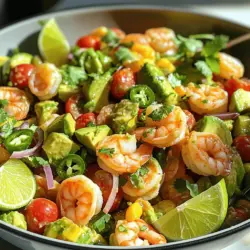 - Garnelen: 450 g, geschält und entdarmt - Avocados: 2 reife, gewürfelt - Kirschtomaten: 1 Tasse, halbiert - Rote Zwiebel: 1/2 Tasse, fein gehackt - Jalapeño: 1, entkernt und fein gehackt - Frischer Koriander: 1/4 Tasse, gehackt - Limettensaft: Saft von 2 Limetten - Olivenöl: 2 Esslöffel - Gewürze: Salz und Pfeffer nach Geschmack Die Auswahl der Zutaten ist wichtig. Frische Zutaten machen den Salat besonders lecker. Ich empfehle, reife Avocados zu wählen. Sie geben dem Gericht eine cremige Konsistenz. Die Garnelen sollten frisch sein. Sie sind der Hauptbestandteil und bringen Geschmack. Kirschtomaten bringen eine süße Note, die gut mit der Schärfe der Jalapeño harmoniert. Für das Dressing nutze ich frischen Limettensaft. Er gibt dem Salat eine spritzige Frische. Olivenöl sorgt für einen feinen Geschmack. Salz und Pfeffer runden das Ganze ab. Wenn du mehr Würze magst, kannst du experimentieren. Füge mehr Jalapeño hinzu oder verwende Gewürze nach Wahl. Wenn du nach dem besten Rezept suchst, schau dir das Full Recipe an. Dort findest du alles, was du brauchst, um diesen gesunden Avocado Salsa Garnelen Salat zu machen. Um den Salat lecker zu machen, koche zuerst die Garnelen. Bring Wasser in einem mittelgroßen Topf zum Kochen. Füge die geschälten und entdarmten Garnelen hinzu. Koche sie 2-3 Minuten lang, bis sie rosa und undurchsichtig sind. Dann gieße die Garnelen ab und lass sie abkühlen. Jetzt geht es ans Gemüse. Nimm eine große Schüssel. Vermenge darin die gewürfelten Avocados, halbierten Kirschtomaten, gehackte rote Zwiebel, fein gehackte Jalapeño und frischen Koriander. Diese Mischung bringt frische Aromen in den Salat. Für das Dressing mische in einer kleinen Schüssel den Limettensaft, das Olivenöl, Salz und Pfeffer. Rühre alles gut um, bis es gut vermischt ist. Das Dressing gibt dem Salat den letzten Schliff. Jetzt kommt der spannende Teil! Füge die gekochten Garnelen zur Gemüsemischung in der großen Schüssel hinzu. Gieße das Limettendressing über die Mischung. Jetzt musst du alles vorsichtig vermengen. Achte darauf, dass du die Avocados nicht zerdrückst. Das sieht nicht nur gut aus, sondern schmeckt auch toll. Wenn du magst, kannst du den Salat sofort genießen oder ihn für 15-20 Minuten im Kühlschrank kühlen. So vermischen sich die Aromen besser. Du findest das gesamte Rezept unter [Full Recipe]. - Milderung der Schärfe: Passen Sie die Menge Jalapeño nach Ihrem Geschmack an. Wenn Sie es mild mögen, nehmen Sie weniger. Mögen Sie es schärfer? Fügen Sie mehr hinzu. - Avocados reif wählen: Wählen Sie reife Avocados. Sie sollten leicht auf Druck nachgeben. Reife Avocados sorgen für eine cremige Konsistenz und einen tollen Geschmack. - Präsentationstipps: Servieren Sie den Salat in großen Schalen. Alternativ können Sie ihn auf individuellen Tellern anrichten. Dies macht den Salat ansprechender. - Garnituren: Garnieren Sie den Salat mit frischem Koriander und Limettenschnitzen. Diese Farben machen das Gericht lebendig und einladend. - Vorbereitungszeit: Die Vorbereitungszeit beträgt nur 15 Minuten. Dies macht den Salat zu einer schnellen Wahl. - Gesamtzeit: Die gesamte Zeit liegt bei 30 Minuten. Ideal, wenn Sie ein schnelles Essen zubereiten wollen. {{image_4}} Für diesen Salat können Sie andere Proteine verwenden. Wenn Sie Garnelen nicht mögen, probieren Sie Hühnchen. Das zarte Fleisch gibt einen tollen Geschmack. Tofu ist eine gute Wahl für Veganer. Er nimmt die Aromen gut auf. Lachs ist ebenfalls lecker. Er hat einen reichen, buttrigen Geschmack und passt perfekt zu Avocado. Fügen Sie mehr Gemüse hinzu, um den Salat aufzufrischen. Paprika bringt Farbe und Crunch. Außerdem sind sie knackig und süß. Mais gibt dem Salat eine süße Note. Schwarze Bohnen sind proteinreich und sättigend. Sie machen den Salat nahrhafter. Für mehr Geschmack können Sie Feta-Käse hinzufügen. Er hat einen salzigen, cremigen Geschmack. Wenn Sie es schärfer mögen, probieren Sie Jalapeño-Popper. Sie bringen eine würzige Überraschung in jeden Bissen. Experimentieren Sie mit Dressings, um Abwechslung zu schaffen. Balsamico verleiht eine süß-saure Note. Es passt gut zur Frische der Avocados. Joghurtdressing ist eine weitere gute Option. Es macht den Salat cremig und leicht. Probieren Sie verschiedene Kombinationen, um Ihr perfektes Dressing zu finden. Für die genaue Zubereitung und die Zutaten, schauen Sie sich das Full Recipe an. Lagern Sie den Salat in einem luftdichten Behälter. So bleibt er frisch und lecker. Im Kühlschrank hält er sich bis zu 2 Tage. Wenn Sie ihn länger aufbewahren, wird die Textur der Avocados beeinträchtigt. Achten Sie darauf, dass der Behälter gut verschlossen ist, um die Frische zu bewahren. Planen Sie Ihre Mahlzeiten im Voraus! Bereiten Sie den Salat portionsweise vor. So haben Sie schnelle und gesunde Mahlzeiten bereit. Sie können die Garnelen auch separat einfrieren. Dadurch bleibt das Gemüse frisch und knusprig. Es ist eine großartige Möglichkeit, Zeit zu sparen. Wenn Sie die Garnelen wieder aufwärmen möchten, gehen Sie vorsichtig vor. Nutzen Sie die Mikrowelle oder eine Pfanne. Erhitzen Sie sie leicht, um den Geschmack zu bewahren. Achten Sie darauf, sie nicht zu lange zu erhitzen, sonst werden sie zäh. Genießen Sie den Salat frisch, um die Aromen am besten zu erleben. Ja, am besten die Garnelen und das Gemüse getrennt halten. So bleibt alles frisch. Wenn Sie den Salat aufbewahren, wird das Gemüse matschig. Bereiten Sie die Garnelen und das Dressing zuerst vor. Mischen Sie dann alles kurz vor dem Servieren. Ja, die Kalorienzahlen sind gering und nährstoffreich. Die Hauptzutaten sind gesund und bieten viele Vitamine. Garnelen sind eine großartige Eiweißquelle. Avocados liefern gesunde Fette. Dies macht den Salat zu einer guten Wahl für leichte Mahlzeiten. Ja, ersetzen Sie Garnelen durch Tofu oder Kichererbsen und verwenden Sie ein pflanzliches Dressing. Tofu bietet die gleiche Textur wie Garnelen. Kichererbsen sind proteinreich und sättigend. Beide Optionen machen den Salat auch lecker und gesund. In diesem Blogbeitrag haben wir einen leckeren Garnelensalat in wenigen Schritten erstellt. Wir haben die Zutaten aufgelistet und die Zubereitung erklärt. Der Salat bietet viele Anpassungsmöglichkeiten, um ihn nach Ihrem Geschmack zu gestalten. Denken Sie an frische Avocados und leckere Dressings. Bewahren Sie den Salat richtig auf, um die Frische zu erhalten. Fertigen Sie ihn gerne im Voraus an. Genießen Sie diesen einfachen, gesunden Salat bei Ihrem nächsten Essen!