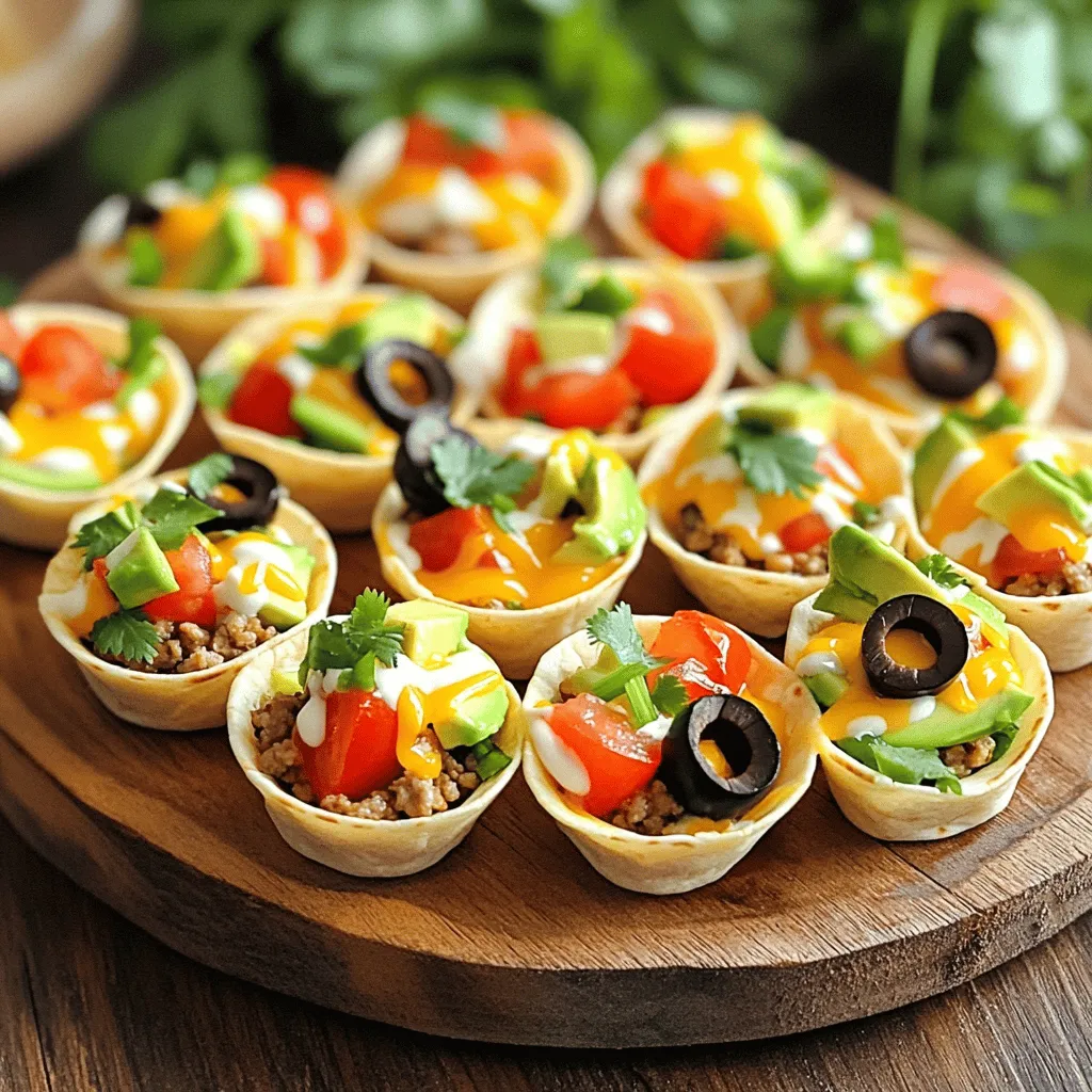 - 450 g gemahlenes Truthahn- oder Rindfleisch - 1 Esslöffel Taco-Gewürzmischung - 100 g geriebener Cheddarkäse Die Hauptzutaten sind einfach und lecker. Gemahlenes Fleisch gibt den Bites Substanz. Die Taco-Gewürzmischung bringt Geschmack und Würze. Der Cheddarkäse sorgt für eine cremige Textur. Diese Zutaten sind leicht zu finden und machen die Zubereitung einfach. - 120 ml Ranch-Dressing - 150 g gewürfelte Tomaten - 75 g geschnittene schwarze Oliven Zusätzlich geben wir Ranch-Dressing hinzu. Dieses Dressing macht die Bites saftig und frisch. Gewürfelte Tomaten fügen Farbe und Süße hinzu. Geschnittene schwarze Oliven bringen einen salzigen Geschmack. Diese Zutaten ergänzen die Hauptzutaten perfekt. - 1 Avocado, gewürfelt (zum Garnieren) - Frischer Koriander, zur Dekoration - 1 Packung kleine Tortillas oder Mini-Tacoschalen Für die Garnitur nutzen wir gewürfelte Avocado. Diese gibt eine cremige Note. Frischer Koriander sorgt für Frische und Farbe. Kleine Tortillas oder Mini-Tacoschalen dienen als Basis. Sie halten die Füllung zusammen und machen jeden Biss köstlich. Für das vollständige Rezept, siehe [Full Recipe]. Erhitze eine große Pfanne bei mittlerer Hitze. Gib das gemahlene Truthahn- oder Rindfleisch in die Pfanne. Brate das Fleisch 5 bis 7 Minuten an, bis es durchgegart und schön braun ist. Achte darauf, das überschüssige Fett abzugießen. Nun füge die Taco-Gewürzmischung und 60 ml Wasser hinzu. Lass das Fleisch für 2 bis 3 Minuten weiterkochen. Rühre gut um, damit die Aromen sich vermischen. Schmecke das Ganze dann mit Salz und Pfeffer ab. Nimm eine Schüssel und gib das Ranch-Dressing hinein. Füge den geriebenen Cheddarkäse hinzu. Mische alles gut, bis du eine homogene Mischung erreichst. Achte darauf, dass die Konsistenz cremig ist. Dies wird den Taco Ranch Bites einen tollen Geschmack geben. Lege die kleinen Tortillas oder Mini-Tacoschalen auf eine große Servierplatte. Nimm eine großzügige Menge des Taco-Fleischs und löffle es auf jede Tortilla. Jetzt kommt der beste Teil: Füge einen Spritzer der Ranch-Käsemischung hinzu. Danach verteile die gewürfelten Tomaten, die geschnittenen Oliven und die gehackten Frühlingszwiebeln darauf. Vollende die Bites mit gewürfelter Avocado. Garniere sie dann mit frischem Koriander. Diese Taco Ranch Bites sind einfach und köstlich. Du findest das vollständige Rezept im Abschnitt "Vollständiges Rezept". Die richtige Würze macht jedes Gericht besser. Ich empfehle, frische Kräuter zu verwenden. Frischer Koriander passt gut zu den Taco Ranch Bites. Er bringt einen tollen Geschmack. Wenn du die Schärfe anpassen möchtest, füge etwas Chili oder Paprika hinzu. Ein kleiner Schuss scharfe Sauce macht das Gericht lebendig. Experimentiere mit der Menge, bis es dir gefällt. Die Präsentation ist wichtig. Lege die Taco Ranch Bites auf eine große Platte. So wirken sie einladend. Füge frische Korianderblätter hinzu. Eine Schale mit extra Ranch-Dressing sorgt für Abwechslung. Du kannst auch Beilagen empfehlen. Chips, Guacamole oder Salsa passen gut dazu. Diese Snacks ergänzen die Bites wunderbar. Vorbereitung ist der Schlüssel zu schnellem Kochen. Plane die Zutaten im Voraus. So bist du bereit, wenn Gäste kommen. Schneide das Gemüse und bereite das Fleisch vor. Bewahre alles in Behältern im Kühlschrank auf. So sparst du Zeit und kannst die Bites schnell zubereiten. {{image_4}} Wenn Sie eine vegetarische Option möchten, können Sie Pflanzenfleisch verwenden. Es gibt viele leckere Marken, die gut schmecken. Sie können auch zusätzliche Gemüse hinzufügen. Zum Beispiel, gehackte Paprika oder Zucchini passen perfekt. Diese geben mehr Farbe und Nährstoffe. Für einen Recon-Stil können Sie BBQ-Sauce statt Ranch-Dressing verwenden. Das gibt den Bites einen rauchigen Geschmack. Auch die Käsevarianten sind wichtig. Versuchen Sie Mozzarella oder Gouda für einen anderen Geschmack. Beide Käse haben eine tolle Schmelze. Wenn Sie etwas Neues ausprobieren möchten, fügen Sie Tex-Mex hinzu. Jalapeños geben einen scharfen Kick. Für eine mediterrane Variante können Sie Feta verwenden. Feta hat einen salzigen, cremigen Geschmack, der gut zu den anderen Zutaten passt. Diese Variationen bringen frischen Wind in Ihr Rezept. Für das komplette Rezept schauen Sie sich die Full Recipe an. Wenn du Reste hast, bewahre die Taco Ranch Bites im Kühlschrank auf. Nutze einen luftdichten Behälter. So bleiben sie frisch und lecker. Du kannst sie bis zu drei Tage so lagern. Wenn du die Bites später genießen willst, friere sie ein. Um das Einfrieren zu erleichtern, lege sie in einzelne Portionen in einen Gefrierbeutel. Achte darauf, die Luft gut herauszudrücken. So bleibt die Textur besser erhalten. Wie lange sind die Taco Ranch Bites haltbar? Im Kühlschrank bleiben sie bis zu drei Tage frisch. Im Gefrierschrank halten sie bis zu drei Monate. Überprüfe immer auf Anzeichen von Verderb. Wenn sie schlecht riechen oder eine komische Farbe haben, wirf sie weg. Das ist wichtig für deine Gesundheit. Planst du eine Party oder ein Picknick? Verpacke die Taco Ranch Bites sicher. Nutze eine Kühltasche, um die Kälte zu halten. Du kannst die Bites auch in kleinen Behältern mitnehmen. So bleiben sie frisch und lecker. Denke daran, extra Ranch-Dressing in einem kleinen Behälter mitzunehmen. Das macht die Bites noch besser! Die Zubereitung der Taco Ranch Bites dauert insgesamt 30 Minuten. Die Vorbereitungszeit beträgt etwa 15 Minuten. Ich empfehle, die Zutaten bereit zu haben, um den Prozess zu beschleunigen. Während das Fleisch brät, können Sie die anderen Zutaten vorbereiten. Das macht alles einfacher und schneller. Ja, Sie können die Taco Ranch Bites im Voraus zubereiten. Bereiten Sie das Fleisch und die Garnituren am Vortag zu. Lagern Sie alles getrennt im Kühlschrank. Wenn es Zeit zum Servieren ist, stellen Sie die Bites einfach zusammen. So sparen Sie Zeit und können die Feier genießen. Taco Ranch Bites passen gut zu vielen Beilagen. Hier sind einige Vorschläge: - Guacamole - Salsa - Nachos - Ein frischer Salat - Ein kühles Getränk Diese Beilagen ergänzen den Geschmack der Bites und bringen noch mehr Freude beim Essen. Taco Ranch Bites sind einfach zuzubereiten und lecker. Mit gemahlenem Fleisch, Käse und frischen Zutaten gelingt dir ein tolles Gericht. Du kannst die Bites nach deinem Geschmack anpassen oder sogar vegetarisch machen. Achte auf eine gute Präsentation und lagere die Reste richtig. Diese Snack-Idee bleibt lange frisch und ist perfekt für Partys. Mit diesen Tipps wird dein nächstes Essen ein Hit!