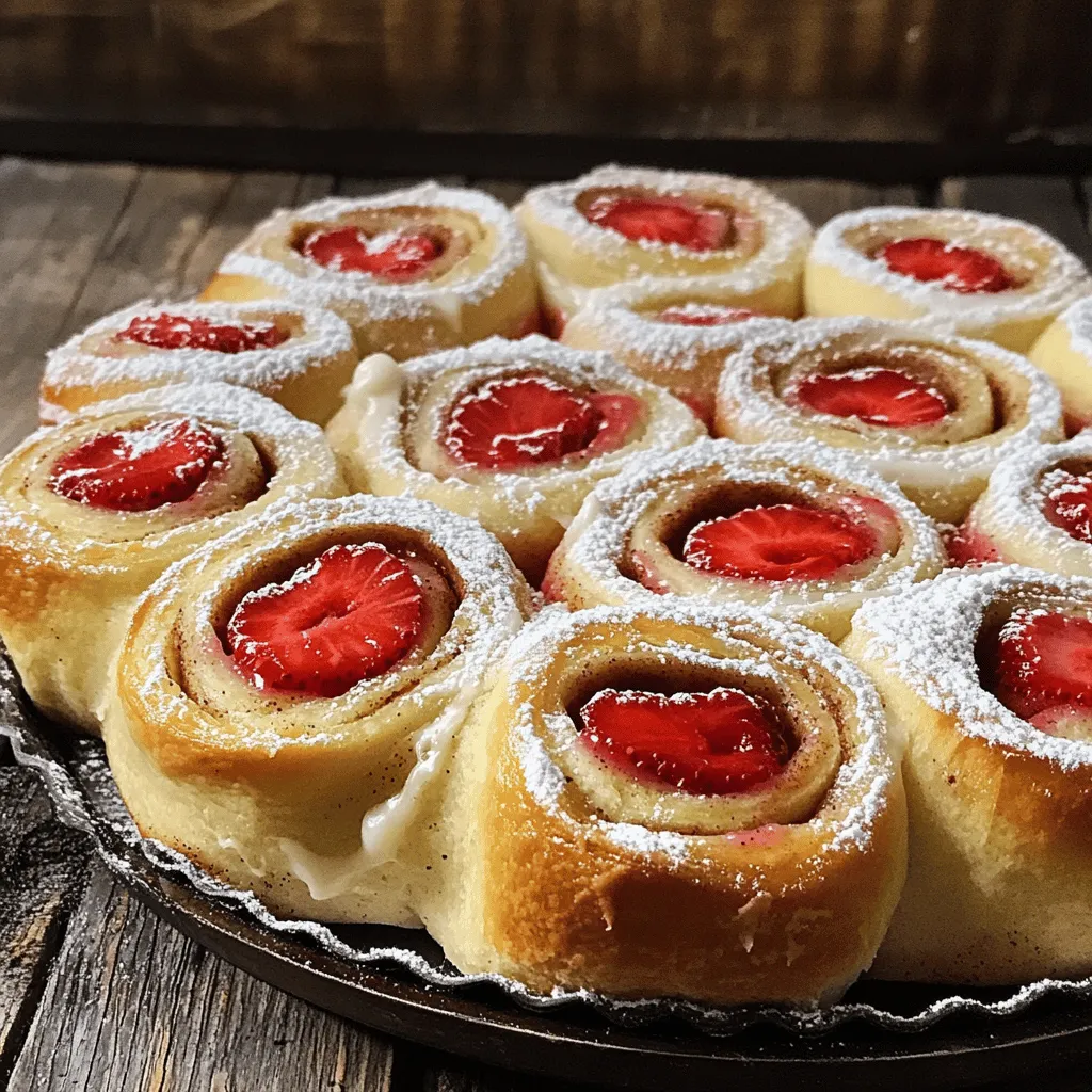 - 2 Tassen Allzweckmehl - 1 Esslöffel aktive Trockenhefe - 1/4 Tasse Zucker - 1/2 Teelöffel Salz - 1/2 Tasse Milch, leicht erwärmt - 1/4 Tasse ungesalzene Butter, geschmolzen - 1 großes Ei Die Hauptzutaten sind die Basis für die perfekten Erdbeer-Zimt-Schnecken. Mehl gibt dem Teig Struktur. Hefe lässt den Teig aufgehen, sodass er weich wird. Zucker sorgt für die süße Note. Salz balanciert den Geschmack und die warme Milch hilft der Hefe. - 1 Tasse frische Erdbeeren, entstielt und in Scheiben geschnitten - 1 Esslöffel gemahlener Zimt - 2 Esslöffel brauner Zucker Die Füllung bringt den besonderen Geschmack. Frische Erdbeeren verleihen den Schnecken eine saftige Süße. Zimt ergänzt die Erdbeeren und gibt das warme Aroma. Brauner Zucker intensiviert den Geschmack und sorgt für eine tolle Karamellnote. - 3 Esslöffel Frischkäse, weich - 1/2 Tasse Puderzucker - 1 Esslöffel Milch Der Zuckerguss krönt die Schnecken. Frischkäse macht ihn cremig und lecker. Puderzucker sorgt für die Süße. Ein Schuss Milch macht den Guss schön glatt. Für die gesamte Zubereitung kannst du das [Full Recipe] nutzen, um alle Schritte genau zu befolgen. Die Kombination dieser Zutaten führt zu einem tollen Geschmackserlebnis. - Hefe aktivieren: In einer kleinen Schüssel vermische warme Milch und aktive Trockenhefe. Lass diese Mischung 5 bis 10 Minuten stehen, bis sie schäumt. Ich finde es spannend, wie die Hefe arbeitet und den Teig zum Leben erweckt. - Trockene und nasse Zutaten kombinieren: In einer großen Schüssel vermenge 2 Tassen Allzweckmehl, 1/4 Tasse Zucker und 1/2 Teelöffel Salz. Gieß dann die Hefe-Mischung in diese Schüssel. Füge 1/4 Tasse geschmolzene Butter und 1 großes Ei hinzu. Rühre gut um, bis ein Teig entsteht. - Teig kneten: Gib den Teig auf eine bemehlte Arbeitsfläche. Knete ihn etwa 5 Minuten lang, bis er glatt und elastisch ist. Es ist wichtig, hier genug Kraft aufzuwenden, damit der Teig gut aufgeht. - Erste Gehzeit: Lege den gekneteten Teig in eine gefettete Schüssel. Decke ihn mit einem feuchten Tuch ab und lass ihn an einem warmen Ort etwa 1 Stunde gehen. Der Teig sollte sich in dieser Zeit verdoppeln. - Zweite Gehzeit: Nach dem Ausrollen der Schnecken lege diese in eine gefettete Auflaufform. Decke sie wieder ab und lass sie für 30 Minuten gehen. So werden sie schön fluffig. - Füllung vorbereiten: In einer separaten Schüssel zerdrücke 1 Tasse geschnittene Erdbeeren mit 1 Esslöffel gemahlenem Zimt und 2 Esslöffeln braunem Zucker. So erhältst du eine süße und fruchtige Füllung. Diese Mischung macht die Schnecken besonders saftig. - Teig ausrollen und Füllung auftragen: Drücke den gegangenen Teig herunter und rolle ihn rechteckig aus. Verteile die Erdbeermischung großzügig auf dem Teig. Achte darauf, die Füllung gleichmäßig zu verteilen. - Einrollen und schneiden: Rolle den Teig von einer Kante her fest auf. Schneide die Rolle in 12 gleich große Stücke. Hier ist es wichtig, gleichmäßige Stücke zu schneiden, damit sie gleichmäßig backen. - Ofen vorheizen und backen: Heize den Ofen auf 175 °C vor, während die Schnecken gehen. Backe die Zimtschnecken 25 bis 30 Minuten, bis sie goldbraun sind. Der Duft wird dein Zuhause erfüllen und die Vorfreude steigern. Für die vollständige Anleitung und weitere Details, siehe die [Full Recipe]. - Richtig kneten und gehen lassen: Knete den Teig gut. Dies gibt ihm eine tolle Struktur. Lass den Teig an einem warmen Ort ruhen. Er sollte sich verdoppeln. Dies ist ein wichtiger Schritt für weiche und luftige Schnecken. - Tipps zur Hefeteigverarbeitung: Achte darauf, dass die Milch warm ist, aber nicht heiß. Zu hohe Temperaturen können die Hefe töten. Wenn die Mischung schäumt, ist die Hefe aktiv. Verwende frische Hefe für beste Ergebnisse. - Möglichkeiten zur Variierung der Füllung: Du kannst die Erdbeeren mit anderen Früchten kombinieren. Himbeeren oder Blaubeeren passen gut. Ein Mix aus verschiedenen Früchten kann neue Geschmäcker bringen. - Verwendung von anderen Früchten: Probiere auch Äpfel oder Pfirsiche. Diese Früchte geben der Füllung einen frischen Geschmack. Experimentiere mit verschiedenen Zimt- und Zucker-Mischungen für mehr Vielfalt. - Anrichten der Erdbeer-Zimt-Schnecken: Lege die Schnecken auf eine schöne Platte. Garniere sie mit frischen Erdbeeren. Ein Hauch von Zimt macht das Bild perfekt und ansprechend. - Zuckerguss-Variationen: Mische den Zuckerguss mit Vanille oder Zitrone. Diese Aromen geben den Schnecken einen besonderen Kick. Du kannst auch Nüsse oder Schokolade hinzufügen, um etwas Crunch zu bekommen. {{image_4}} Wenn du gesunde Varianten von Erdbeer-Zimt-Schnecken ausprobieren möchtest, ist Vollkornmehl eine tolle Wahl. Vollkornmehl hat mehr Ballaststoffe und Nährstoffe. Du kannst auch Zuckeralternativen wie Honig oder Agavendicksaft verwenden. Diese Optionen machen die Schnecken nicht nur gesünder, sondern auch lecker. Für glutenfreie Erdbeer-Zimt-Schnecken wähle glutenfreies Mehl. Es gibt viele Mischungen, die gut funktionieren. Suche nach einer Mischung, die Xanthan enthält. Das hilft, die Textur zu verbessern. Glutenfreie Teige benötigen oft mehr Flüssigkeit, also passe die Milchmenge an. Wenn du eine vegane Variante machen willst, ersetze die Eier und die Milch. Für die Eier kannst du Apfelmus oder Leinsamen verwenden. Nutze pflanzliche Milch wie Mandel- oder Hafermilch. Damit bleiben die Schnecken lecker und saftig. Diese Alternativen sorgen für Genuss ohne tierische Produkte. Für die vollständige Anleitung empfehle ich, [Full Recipe] zu prüfen. Um die Erdbeer-Zimt-Schnecken frisch zu halten, lege sie in einen luftdichten Behälter. So bleiben sie weich und saftig. Du kannst sie im Kühlschrank bis zu fünf Tage aufbewahren. Wenn du sie servieren möchtest, nimm sie einfach heraus und lass sie etwas Raumtemperatur annehmen. Wenn du die Schnecken länger aufbewahren möchtest, friere sie ein. Hier ist, wie du das machst: 1. Lass die gebackenen Schnecken vollständig abkühlen. 2. Lege sie in eine einzelne Schicht auf ein Backblech. 3. Friere sie für etwa zwei Stunden ein, bis sie fest sind. 4. Verpacke die gefrorenen Schnecken in einen luftdichten Behälter oder einen Gefrierbeutel. 5. Beschrifte den Behälter mit dem Datum. So weißt du, wie lange sie schon gefroren sind. So bleiben die Erdbeer-Zimt-Schnecken bis zu drei Monate frisch. Um die gefrorenen Schnecken aufzutauen, lege sie über Nacht in den Kühlschrank. Am nächsten Tag kannst du sie aufwärmen. 1. Heize den Ofen auf 175 °C vor. 2. Lege die Schnecken auf ein Backblech. 3. Backe sie für etwa 10 bis 15 Minuten, bis sie warm sind. Du kannst die Schnecken auch in der Mikrowelle aufwärmen. Stelle sie für 20-30 Sekunden bei mittlerer Hitze ein. Achte darauf, dass sie nicht austrocknen. Wenn du den Zuckerguss hinzufügen willst, mache das nach dem Aufwärmen. So bleibt der Geschmack frisch und lecker. Für die vollständige Zubereitung der Erdbeer-Zimt-Schnecken, schaue dir das [Full Recipe] an. Erdbeer-Zimt-Schnecken bleiben frisch, wenn du sie richtig lagerst. Am besten bewahrst du sie in einem luftdichten Behälter auf. So bleiben sie bis zu drei Tage lecker. Wenn du sie länger aufbewahren willst, friere sie ein. Wickel sie gut ein, damit sie frisch bleiben. Ja, du kannst gefrorene Erdbeeren verwenden. Sie sind eine praktische Option, wenn frische Erdbeeren nicht verfügbar sind. Achte darauf, die gefrorenen Erdbeeren vorher abzutauen. Tupfe sie mit einem Handtuch trocken, damit der Teig nicht zu nass wird. So bleibt der Geschmack frisch und lecker. Um die Schnecken süßer zu machen, füge mehr Zucker zur Füllung hinzu. Du kannst auch andere Füllungen verwenden, wie Schokolade oder Nüsse. Eine Prise Vanille kann den Geschmack ebenfalls verbessern. Dekoriere die Schnecken mit mehr Zuckerguss oder frischen Früchten. So wird jede Schnecke eine süße Versuchung. Ja, Hefe ist wichtig für das Aufgehen des Teigs. Sie macht die Schnecken fluffig und leicht. Stelle sicher, dass deine Hefe frisch ist. Überprüfe das Haltbarkeitsdatum. Wenn du die Hefe aktivierst, benutze warme Milch. Lass die Mischung 5-10 Minuten ruhen, bis sie schäumt. So funktioniert die Hefe am besten. Erdbeer-Zimt-Schnecken sind lecker und einfach zuzubereiten. Du kannst den Teig selbst herstellen, ihn füllen und nach dem Backen genießen. Denke daran, Variationen auszuprobieren, um die Füllung nach deinem Geschmack anzupassen. Ob mit frischen oder gefrorenen Erdbeeren, die Möglichkeiten sind vielfältig. Lagere die Schnecken gut für später. Mit diesen Tipps und Tricks wirst du sicher großartige Ergebnisse erzielen. Lass deinen kreativen Ideen freien Lauf und genieße jede Biss unserer köstlichen Schnecken!
