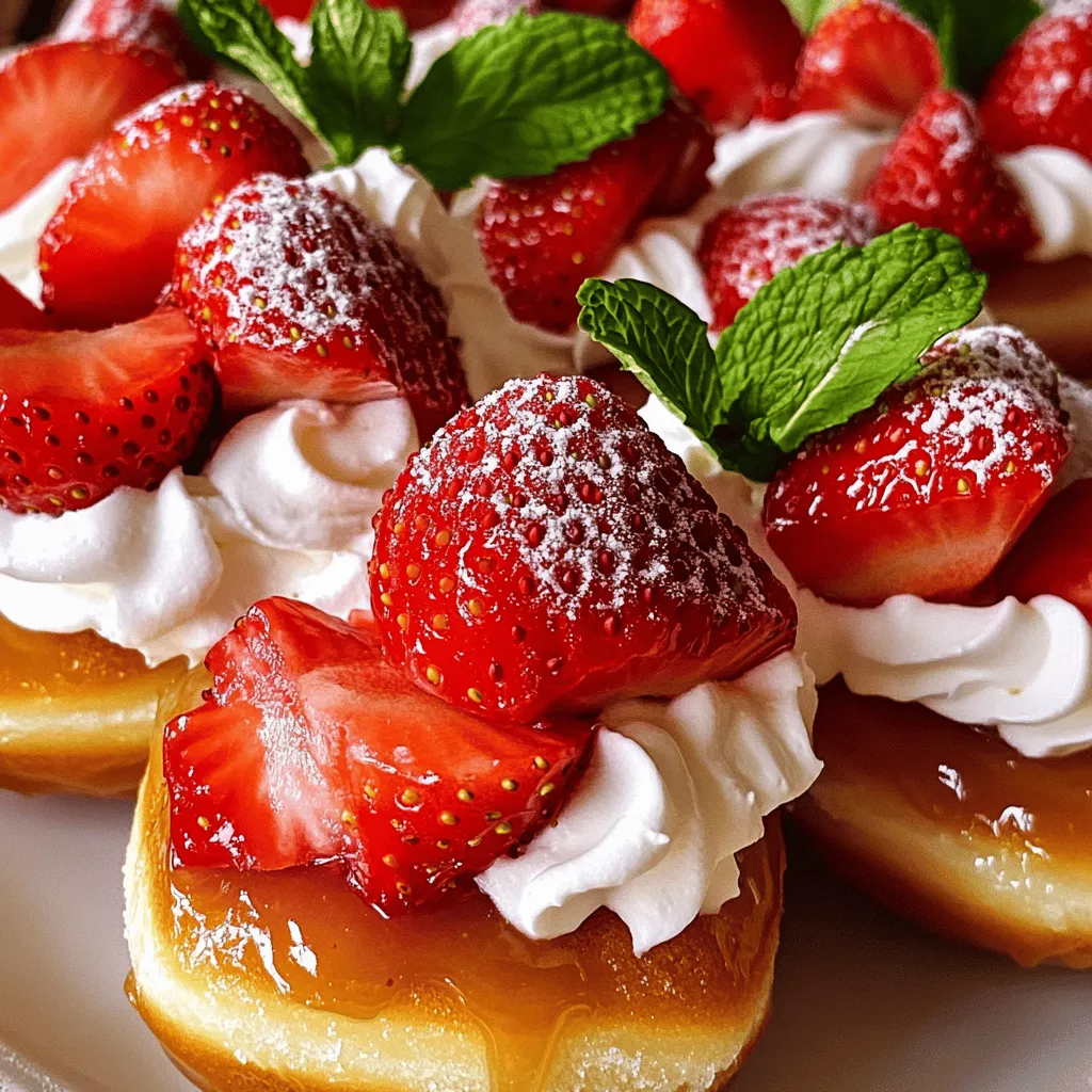 Für dieses Rezept brauchen Sie einige einfache Dinge: - 4 glasierte Donuts, horizontal halbiert - 2 Tassen frische Erdbeeren, vom Grün befreit und in Scheiben geschnitten - 1/4 Tasse Kristallzucker - 1 Teelöffel Vanilleextrakt - 1 Tasse Schlagsahne - 2 Esslöffel Puderzucker - Frische Minzblätter zur Dekoration (optional) Diese Zutaten sind leicht zu finden. Die Kombination aus Donuts und Erdbeeren macht dieses Dessert besonders. Wenn Sie keine Donuts haben, können Sie auch Biskuitkekse verwenden. Sie geben einen ähnlichen Geschmack. Für eine kalorienärmere Option können Sie Joghurt anstelle von Schlagsahne wählen. Das sorgt für eine frische Note. Verwenden Sie auch gefrorene Erdbeeren, wenn frische nicht verfügbar sind. Lassen Sie sie zuvor auftauen und abtropfen. Wählen Sie Erdbeeren, die fest und rot sind. Vermeiden Sie solche mit grünen Stellen oder Druckstellen. Schauen Sie auch nach einem glänzenden Aussehen. Das zeigt, dass sie frisch sind. Wenn möglich, kaufen Sie lokale Erdbeeren. Diese sind oft süßer und haben mehr Geschmack. Waschen Sie die Erdbeeren erst kurz vor der Verwendung. So bleibt ihr Geschmack am besten erhalten. Zuerst brauchst du frische Erdbeeren. Nimm zwei Tassen und befreie sie vom Grün. Schneide die Erdbeeren in Scheiben. Gib die geschnittenen Erdbeeren in eine Schüssel. Füge 1/4 Tasse Kristallzucker hinzu. Mische alles gut durch. Lass die Erdbeeren für etwa 15 Minuten ruhen. So können sie ihren Saft abgeben und einen leckeren Sirup bilden. Während die Erdbeeren ruhen, kannst du die Schlagsahne machen. Nimm eine Rührschüssel und füge eine Tasse Schlagsahne und 2 Esslöffel Puderzucker hinzu. Benutze einen elektrischen Mixer und schlage die Mischung auf hoher Stufe. Nach etwa 3-4 Minuten sollten sich weiche Spitzen bilden. Rühre dann 1 Teelöffel Vanilleextrakt unter. Jetzt ist es Zeit, die Donuts zusammenzubauen. Nimm die vier glasieren Donuts und schneide sie horizontal in der Mitte durch. Nimm eine untere Donut-Hälfte und lege einen Löffel der marinierten Erdbeeren darauf. Dann kommt ein Klecks der Schlagsahne obendrauf. Setze die obere Donut-Hälfte darauf. Wiederhole diesen Vorgang für die anderen Donuts. Serviere sofort, damit die Donuts frisch und lecker bleiben. Du kannst sie nach Wunsch mit weiteren Erdbeeren und frischen Minzblättern dekorieren. Für das vollständige Rezept schau dir das Full Recipe an. Um die perfekte Schlagsahne zu machen, wähle frische Sahne. Die Sahne sollte gut gekühlt sein. Füge Puderzucker hinzu, um die süße Note zu verstärken. Mit einem Mixer schlägst du die Sahne, bis sie weiche Spitzen bildet. Dies dauert etwa 3-4 Minuten. Achte darauf, nicht zu lange zu schlagen. Sonst wird die Sahne butterartig. Vanilleextrakt gibt der Sahne einen tollen Geschmack. Erdbeeren lagern am besten im Kühlschrank. Lege sie in eine flache Schüssel mit einem feuchten Tuch. So bleiben sie frisch. Wasche die Erdbeeren erst kurz vor dem Essen. Feuchtigkeit kann die Erdbeeren schneller verderben lassen. Wenn du sie länger aufbewahren möchtest, friere sie ein. So bleiben die Nährstoffe erhalten. Du kannst das Rezept leicht anpassen. Für einen Schokoladengeschmack füge Schokoladensirup hinzu. Für einen Zitrusgeschmack probiere Zitronen- oder Limettenschale. Du kannst auch andere Früchte verwenden, wie Himbeeren oder Pfirsiche. Wenn du es weniger süß magst, reduziere den Zucker in den Erdbeeren. Sei kreativ und finde deinen eigenen Geschmack! {{image_4}} Wenn du glutenfrei oder vegan essen möchtest, gibt es tolle Alternativen. Du kannst glutenfreie Donuts verwenden, die in vielen Geschäften erhältlich sind. Für die vegane Option, nimm pflanzliche Sahne. Diese lässt sich gut schlagen und schmeckt lecker. Achte beim Zucker darauf, dass er vegan ist. Somit bleibt dein Strawberry Doughnut Shortcake ganz ohne tierische Produkte. Erdbeeren sind großartig, aber du kannst auch andere Früchte probieren. Himbeeren, Blaubeeren oder Pfirsiche sind tolle Optionen. Jedes Obst bringt seinen eigenen Geschmack. Mische die Früchte für mehr Vielfalt. Zum Beispiel, eine Kombination aus Erdbeeren und Himbeeren sorgt für einen fruchtigen Kick. Experimentiere und finde die Kombination, die dir am besten schmeckt. Die Wahl der Donuts kann dein Dessert verändern. Nutze Schokoladendonuts für einen schokoladigen Genuss. Oder probiere Zimtdonuts für einen warmen, würzigen Geschmack. Auch gefüllte Donuts sind eine gute Wahl. Sie bringen eine zusätzliche Textur und Aromen. Lass deiner Kreativität freien Lauf und finde deinen Liebling. Wenn du Shortcakes übrig hast, bewahre sie im Kühlschrank auf. Lege sie in einen luftdichten Behälter. So bleiben sie frisch. Achte darauf, die Shortcakes ohne Erdbeeren und Sahne zu lagern. Dadurch wird der Donut nicht matschig. Du kannst die Erdbeeren auch einfrieren. Schneide sie in Scheiben und lege sie in einen Gefrierbeutel. Achte darauf, die Luft herauszudrücken. So bleiben die Erdbeeren für bis zu sechs Monate frisch. Die Donuts können auch eingefroren werden. Wickele sie in Frischhaltefolie ein. Fertige Shortcakes schmecken am besten frisch. Du kannst sie im Kühlschrank 1-2 Tage lagern. Nach dieser Zeit können sie weich werden oder ihren Geschmack verlieren. Wenn du sie länger aufbewahren möchtest, friere die einzelnen Teile ein. So hast du immer einen leckeren Snack zur Hand. Strawberry Doughnut Shortcake hält sich etwa einen Tag. Die Donuts werden schnell weich. Bewahre den Shortcake im Kühlschrank auf, wenn du Reste hast. Achte darauf, ihn in einem luftdichten Behälter zu lagern. So bleibt er frisch und lecker. Ja, du kannst einige Teile im Voraus machen. Die Erdbeeren kannst du bis zu einem Tag vorher marinieren. Auch die Schlagsahne kannst du im Kühlschrank aufbewahren. Baue jedoch den Shortcake erst kurz vor dem Servieren zusammen. So bleiben die Donuts knusprig und frisch. Wenn deine Schlagsahne nicht steif wird, könnte die Schüssel zu warm sein. Stelle sicher, dass sowohl die Schüssel als auch die Sahne kalt sind. Du kannst auch etwas mehr Puderzucker hinzufügen. Ein wenig Maisstärke kann helfen, die Konsistenz zu verbessern. Schlage die Sahne weiter, bis sie die gewünschte Festigkeit erreicht. Zusammenfassend haben wir die Zutaten und die Schritt-für-Schritt-Anleitung für den Strawberry Doughnut Shortcake erkundet. Ich habe Tipps gegeben, um frische Erdbeeren auszuwählen und die perfekte Schlagsahne zu machen. Variationen des Rezepts, wie glutenfreie Optionen, bieten Vielfalt. Schließlich haben wir die Lagerung und Haltbarkeit besprochen. Mit dieser Anleitung kannst du jetzt deinen eigenen Shortcake genießen. Nutze die Tipps, um das beste Ergebnis zu erzielen und experimentiere mit neuen Geschmäckern!