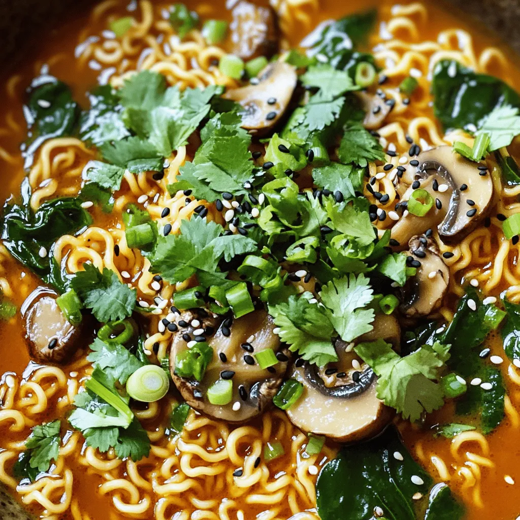 Für ein köstliches Gericht brauchst du einige Hauptzutaten. Diese Zutaten geben den Ramen ihren einzigartigen Geschmack. Hier sind die Hauptbestandteile: - 200 g Ramen Nudeln - 1 Esslöffel Sesamöl - 2 Knoblauchzehen, fein gehackt - 2,5 cm frischer Ingwer, gerieben - 250 g gemischte Pilze (Shiitake, Enoki und Champignons), in Scheiben geschnitten - 1 l Gemüsebrühe - 2 Esslöffel Sojasauce - 1 Esslöffel Miso-Paste - 1 Esslöffel Chilipaste (nach Geschmack anpassen) Diese Zutaten sind die Basis für den herzhaften Geschmack. Sie sorgen für eine schöne Balance der Aromen. Die Gewürze und Öle geben den Ramen den besonderen Kick. Sie sind einfach, aber sehr wichtig. Hier sind die Gewürze, die du brauchst: - 1 Esslöffel Sesamöl - 2 Esslöffel Sojasauce - 1 Esslöffel Miso-Paste - 1 Esslöffel Chilipaste Sesamöl gibt ein nussiges Aroma. Sojasauce bringt Umami und Tiefe. Miso-Paste fügt eine schöne Cremigkeit hinzu. Chilipaste sorgt für die gewünschte Schärfe. Frisches Gemüse macht die Ramen bunt und gesund. Es gibt Textur und Geschmack. Hier sind die frischen Gemüse, die du verwenden solltest: - 150 g Baby-Spinat - 2 Frühlingszwiebeln, gehackt - Schwarze Sesamsamen zum Garnieren - Frischer Koriander zum Garnieren Baby-Spinat ist zart und nährstoffreich. Frühlingszwiebeln fügen Frische hinzu. Die Garnitur mit Sesamsamen und Koriander macht das Gericht noch ansprechender. Für die vollständige Liste und Zubereitung schau dir das Full Recipe an. Zuerst bringst du einen großen Topf mit Wasser zum Kochen. Füge eine Prise Salz hinzu. Gib die Ramen Nudeln hinein und koche sie 3-4 Minuten lang. Achte darauf, dass sie al dente sind. Danach gießt du sie ab und stellst sie beiseite. Erhitze 1 Esslöffel Sesamöl in einem großen Topf bei mittlerer Hitze. Füge 2 fein gehackte Knoblauchzehen und 2,5 cm geriebenen Ingwer hinzu. Brate diese für etwa 1 Minute an, bis sie gut riechen. Jetzt kommen die Pilze. Gib 250 g gemischte Pilze in den Topf und brate sie 5-7 Minuten lang. Sie sollten zart und goldbraun sein. Gieße dann 1 Liter Gemüsebrühe dazu. Rühre 2 Esslöffel Sojasauce, 1 Esslöffel Miso-Paste und 1 Esslöffel Chilipaste ein. Lass die Brühe kurz köcheln. Füge den Baby-Spinat in die Brühe und lasse ihn 2-3 Minuten zusammenfallen. Danach kommen die gekochten Ramen Nudeln in den Topf. Mische alles vorsichtig durch, damit die Nudeln die Brühe aufnehmen. Schöpfe die Ramen in Schalen. Garniere sie mit gehackten Frühlingszwiebeln, schwarzen Sesamsamen und frischem Koriander. Jetzt sind deine asiatischen Pilz Ramen Nudeln bereit zum Genießen. Für das vollständige Rezept, schau dir die [Full Recipe] an. Die Brühe macht das Gericht besonders. Sie sollte leicht, aber auch voller Geschmack sein. Um die perfekte Konsistenz zu erreichen, beginne mit einer guten Gemüsebrühe. Achte darauf, dass sie frisch und klar ist. Wenn die Brühe zu dick ist, füge etwas Wasser hinzu. Ein Spritzer Sojasauce bringt den Umami-Geschmack. Probiere es aus und passe die Würze nach deinem Geschmack an. Die Ramen Nudeln sind wichtig für das Gericht. Koche sie nur kurz, etwa 3-4 Minuten. Sie sollen al dente bleiben. Gieße sie sofort ab und spüle sie mit kaltem Wasser. Das stoppt den Kochprozess. So bleiben sie bissfest und nehmen die Brühe gut auf. Wenn du sie in der Brühe lässt, werden sie matschig. Pilze verleihen dem Gericht Tiefe. Überkochen kann sie matschig machen. Brate die Pilze bei mittlerer Hitze an. Achte darauf, dass sie goldbraun sind. Das dauert etwa 5-7 Minuten. Wenn sie zu lange in der Brühe sind, verlieren sie ihren Geschmack. Daher füge die Pilze erst kurz vor dem Servieren hinzu. So bleiben sie schön zart und aromatisch. Für das gesamte Rezept kannst du den [Full Recipe] Link nutzen und jeden Schritt genau nachverfolgen! {{image_4}} Wenn Sie eine vegane Variante der asiatischen Pilz Ramen Nudeln möchten, ist das einfach. Lassen Sie die Miso-Paste weg oder wählen Sie eine vegane Sorte. Verwenden Sie Gemüsebrühe ohne tierische Produkte. Stattdessen können Sie auch mehr frisches Gemüse hinzufügen. Statt Spinat können Sie Grünkohl oder Mangold verwenden. Diese Optionen bringen frische Aromen und Farben in Ihr Gericht. Um mehr Protein hinzuzufügen, gibt es viele leckere Optionen. Tofu ist eine großartige Wahl. Er kann leicht angebraten werden, bevor Sie ihn in die Brühe geben. Auch Edamame oder Kichererbsen passen gut zu Ramen. Diese Zutaten machen das Gericht nahrhafter und sättigender. Sie können sie einfach im Topf mit den Nudeln und der Brühe mischen. Wenn Sie keine Miso-Paste haben, können Sie einige Alternativen verwenden. Sojasauce kann eine gute Option sein, aber sie hat nicht den gleichen Geschmack. Nutritional Yeast verleiht einen ähnlichen Umami-Geschmack. Auch Tahini kann eine interessante Note bringen. Experimentieren Sie mit verschiedenen Zutaten, um den perfekten Geschmack zu finden. Ihre asiatischen Pilz Ramen Nudeln werden so immer aufregend bleiben. Ramen Nudeln sind einfach zu lagern. Wenn Sie frische Nudeln haben, bewahren Sie sie im Kühlschrank auf. Verwenden Sie sie innerhalb von 2-3 Tagen. Trockene Ramen Nudeln halten sich länger. Lagern Sie sie an einem kühlen, trockenen Ort. Sie sind oft ein Jahr haltbar. Die Brühe lässt sich gut im Kühlschrank lagern. Lassen Sie die Brühe zuerst abkühlen. Füllen Sie sie dann in einen luftdichten Behälter. So bleibt sie frisch. Im Kühlschrank ist die Brühe etwa 3-4 Tage haltbar. Für längere Lagerung können Sie die Brühe einfrieren. Gießen Sie sie in Eiswürfelformen. So haben Sie kleine Portionen zur Hand. Beim Wiedererwärmen der Brühe ist Geduld wichtig. Erhitzen Sie die Brühe langsam in einem Topf. Fügen Sie etwas Wasser hinzu, wenn sie zu dick wird. Ramen Nudeln sollten Sie nicht mit der Brühe aufwärmen. Kochen Sie sie frisch, um die beste Textur zu erhalten. Mischen Sie die Nudeln erst kurz vor dem Servieren in die Brühe. So bleiben sie al dente und lecker. Sie finden das vollständige Rezept für asiatische Pilz Ramen Nudeln in der vorherigen Sektion. Die Brühe hält sich etwa 3 bis 4 Tage im Kühlschrank. Achten Sie darauf, sie in einem luftdichten Behälter zu lagern. So bleibt der Geschmack frisch und lecker. Wenn Sie sie länger aufbewahren möchten, frieren Sie die Brühe ein. So bleibt die Brühe bis zu 3 Monate haltbar. Ja, Sie können getrocknete Pilze verwenden. Weichen Sie sie vorher in warmem Wasser ein. Lassen Sie sie etwa 20 bis 30 Minuten ziehen. Nach dem Einweichen schneiden Sie die Pilze in kleine Stücke. Sie haben dann einen intensiven Geschmack, der gut zu den Ramen passt. Ja, Sie können die Nudeln im Voraus kochen. Kochen Sie sie nach den Anweisungen auf der Verpackung. Spülen Sie die Nudeln nach dem Kochen mit kaltem Wasser ab. So verhindern Sie, dass sie zusammenkleben. Lagern Sie die Nudeln in einem Behälter im Kühlschrank. Vor dem Servieren erwärmen Sie sie einfach in der Brühe oder in heißem Wasser. Für das vollständige Rezept, schauen Sie sich die [Full Recipe](#) an. Zusammenfassend haben wir gelernt, wie man asiatische Pilz Ramen Nudeln zubereitet. Wir haben die Hauptzutaten, Gewürze und frisches Gemüse betrachtet. Dann folgten wir einer Schritt-für-Schritt-Anleitung zur Zubereitung. Tipps halfen, die perfekte Brühe und Konsistenz zu finden. Variationen und Lagerinformationen erweiterten unsere Optionen. Ramen ist vielseitig und einfach. Probieren Sie es aus und genießen Sie es!