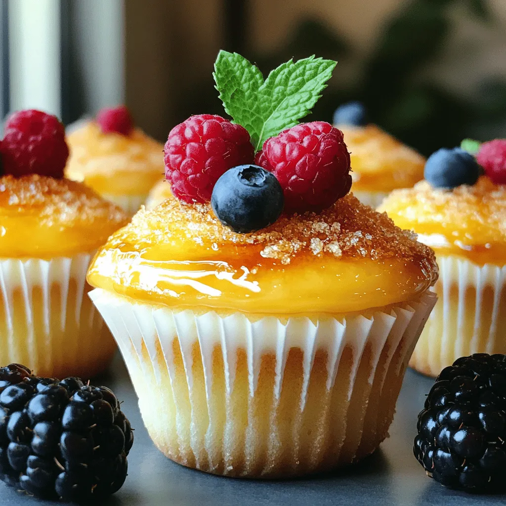 Um leckere Crème Brûlée Cupcakes zu machen, brauchst du folgende Hauptzutaten: - 1 Tasse Weizenmehl - 1 Teelöffel Backpulver - 1/2 Teelöffel Natron - 1/4 Teelöffel Salz - 1/2 Tasse ungesalzene Butter, weich - 1 Tasse Zucker - 2 große Eier - 2 Teelöffel Vanilleextrakt - 1/2 Tasse Vollmilch - 1/4 Tasse Schlagsahne Diese Zutaten sind die Basis für deinen Cupcake-Teig. Die Butter und der Zucker sorgen für eine lockere Konsistenz. Die Eier geben Struktur, während die Vanille einen tollen Geschmack hinzufügt. Für die köstliche Füllung benötigst du: - 1/4 Tasse Zucker (für die Füllung) - 1/4 Tasse Schlagsahne Diese Zutaten machen die Füllung cremig und süß. Die Schlagsahne sorgt für einen reichen Geschmack, der perfekt zu den Cupcakes passt. Das Topping ist das Highlight deines Cupcakes. Du brauchst: - 2 Esslöffel Zucker (für das Topping) Diese kleine Menge Zucker wird karamellisiert, um die knusprige Schicht zu bilden. Verwende einen Küchenbrenner oder den Grill, um diesen leckeren Effekt zu erzielen. Für das gesamte Rezept kannst du die [Full Recipe] ansehen. Bevor wir beginnen, stellen Sie sicher, dass Sie alle Zutaten haben. Heizen Sie Ihren Ofen auf 175°C vor. Legen Sie ein Muffinblech mit Papier-Backförmchen aus. Das spart Zeit beim Reinigen. In einer mittleren Schüssel vermengen Sie das Weizenmehl, Backpulver, Natron und Salz. Beiseite stellen. Nehmen Sie eine große Rührschüssel. Schlagen Sie die weiche Butter und den Zucker mit einem Mixer. Rühren Sie etwa drei bis fünf Minuten, bis die Mischung hell wird. Fügen Sie die Eier einzeln hinzu und rühren Sie gut um. Geben Sie dann den Vanilleextrakt hinzu. Mischen Sie die trockenen Zutaten mit der feuchten Masse. Wechseln Sie ab mit der Vollmilch. Beginnen und enden Sie mit den trockenen Zutaten. Rühren Sie nur, bis alles gut verbunden ist. Füllen Sie den Teig gleichmäßig in die Muffinförmchen. Jedes Förmchen sollte etwa zwei Drittel voll sein. Backen Sie die Cupcakes 18 bis 20 Minuten. Prüfen Sie mit einem Zahnstocher, ob sie fertig sind. Lassen Sie die Cupcakes auf einem Kuchengitter abkühlen. Während die Cupcakes abkühlen, bereiten Sie die Füllung vor. Erhitzen Sie die Schlagsahne, 1/4 Tasse Zucker und den Vanilleextrakt in einem kleinen Topf. Rühren Sie, bis der Zucker sich auflöst. Die Mischung sollte warm, aber nicht kochen. Sobald die Cupcakes abgekühlt sind, schneiden Sie ein kleines Loch in die Mitte. Entfernen Sie etwas vom Kuchen. Füllen Sie die Löcher mit der Crème Brûlée-Füllung. Jetzt kommt das Topping. Streuen Sie 1/2 Esslöffel Zucker auf jeden Cupcake. Verwenden Sie einen Küchenbrenner, um den Zucker zu karamellisieren. Achten Sie darauf, dass der Zucker goldbraun und knusprig wird. Alternativ können Sie die Cupcakes kurz unter den Grill legen. Lassen Sie das Topping einige Minuten aushärten, bevor Sie die Cupcakes servieren. Die Schritte sind einfach, und die Resultate sind lecker. Für die vollständige Anleitung schauen Sie sich das Full Recipe an. Die perfekte Backzeit für Crème Brûlée Cupcakes liegt bei 18 bis 20 Minuten. Achte darauf, dass du einen Zahnstocher in die Mitte steckst. Wenn er sauber herauskommt, sind sie fertig. Zu langes Backen macht die Cupcakes trocken. Um Zucker richtig zu karamellisieren, streue eine dünne Schicht Zucker auf die Füllung. Verwende einen Küchenbrenner, um den Zucker gleichmäßig zu schmelzen. Halte den Brenner in Bewegung, um ein Verbrennen zu vermeiden. Achte darauf, dass der Zucker goldbraun wird und knusprig ist. Wenn du keinen Küchenbrenner hast, kann der Grill im Ofen helfen. Stelle die Cupcakes unter den Grill für ein paar Minuten. Achte darauf, dass sie nicht verbrennen. Halte die Tür offen und schaue regelmäßig nach. So bekommst du ein ähnliches Ergebnis wie mit dem Brenner. Für eine ausführliche Anleitung, schau dir das [Full Recipe] an. {{image_4}} Crème Brûlée Cupcakes sind sehr anpassungsfähig. Du kannst verschiedene Geschmäcker ausprobieren. Zum Beispiel, füge pürierte Früchte wie Erdbeeren oder Himbeeren hinzu. Diese geben den Cupcakes eine fruchtige Note. Auch Kaffee oder Teegeschmack sind großartige Optionen. Verwende einfach einen Schuss Espresso oder etwas Matcha. Das macht die Cupcakes besonders lecker und spannend. Wenn du eine glutenfreie Diät hast, ist das kein Problem. Du kannst das Weizenmehl durch glutenfreies Mehl ersetzen. Achte darauf, dass es eine Mischung ist, die sich gut für Backen eignet. Du kannst auch Mandelmehl oder Kokosmehl verwenden. Diese Mehle bringen einen tollen Geschmack und eine gute Textur. Für Schokoladenliebhaber sind Schokoladen Crème Brûlée Cupcakes ein Muss. Ersetze einfach die Hälfte des Weizenmehls durch Kakaopulver. Das verleiht den Cupcakes einen reichen Schokoladengeschmack. Du kannst auch einige Schokoladenstückchen in die Füllung geben. So wird jeder Bissen noch schokoladiger! Mit diesen Variationen wird das Backen von Crème Brûlée Cupcakes nie langweilig. Lass deiner Kreativität freien Lauf und genieße die Vielfalt! Du findest das gesamte Rezept in der [Full Recipe]. Um die Crème Brûlée Cupcakes frisch zu halten, legen Sie sie in einen luftdichten Behälter. Achten Sie darauf, dass sie vollständig abgekühlt sind, bevor Sie sie lagern. Wenn Sie sie warm lagern, kann sich Feuchtigkeit bilden. Dies kann die Cupcakes matschig machen. Die Cupcakes bleiben im Kühlschrank etwa 3 bis 5 Tage frisch. Stellen Sie sicher, dass der Behälter gut verschlossen ist. So bleibt der Geschmack erhalten. Wenn Sie die Cupcakes mit der Füllung aufbewahren, essen Sie sie am besten innerhalb von drei Tagen. Für eine längere Lagerung können Sie die Cupcakes auch einfrieren. Wickeln Sie jeden Cupcake einzeln in Frischhaltefolie und legen Sie sie in einen Gefrierbeutel. So halten sie etwa 2 bis 3 Monate. Denken Sie daran, die Toppings erst nach dem Auftauen hinzuzufügen. So bleibt die knusprige Textur erhalten. Die Zubereitung der Crème Brûlée Cupcakes dauert etwa eine Stunde. Die Vorbereitungszeit beträgt rund 20 Minuten. Danach backen die Cupcakes für 18 bis 20 Minuten. Sie müssen auch etwas Zeit einplanen, um die Füllung und das Topping zu machen. Ja, Sie können die Füllung leicht anpassen. Verwenden Sie zum Beispiel Schokoladenmousse oder Vanillepudding. Das gibt den Cupcakes einen neuen Geschmack. Experimentieren Sie mit verschiedenen Aromen, um Ihre eigenen Kreationen zu machen. Wenn der Zucker nicht karamellisiert, kann das an verschiedenen Faktoren liegen. Stellen Sie sicher, dass der Zucker gleichmäßig auf den Cupcakes verteilt ist. Ihr Küchenbrenner sollte auch heiß genug sein. Wenn Sie den Grill verwenden, halten Sie die Cupcakes nah genug, aber nicht zu nah. Die Dekoration ist sehr einfach. Fügen Sie frische Beeren oder Minzblätter hinzu, um Farbe zu bringen. Sie können auch Schokoladenspäne oder essbare Blumen verwenden. Das macht die Cupcakes noch schöner und ansprechender. In diesem Artikel habe ich die Zutaten für Crème Brûlée Cupcakes vorgestellt. Wir haben die Hauptzutaten, die Füllung und das Topping besprochen. Ich habe eine einfache Schritt-für-Schritt-Anleitung zum Backen gegeben. Viele Tipps und Tricks helfen dir, die perfekten Cupcakes zu kreieren. Du kannst auch verschiedene Geschmäcker ausprobieren oder glutenfreie Optionen wählen. Denk daran, die Cupcakes richtig zu lagern. Mit diesen Informationen bist du gut gerüstet, um diese süßen Leckereien selbst zu machen. Viel Spaß beim Backen!