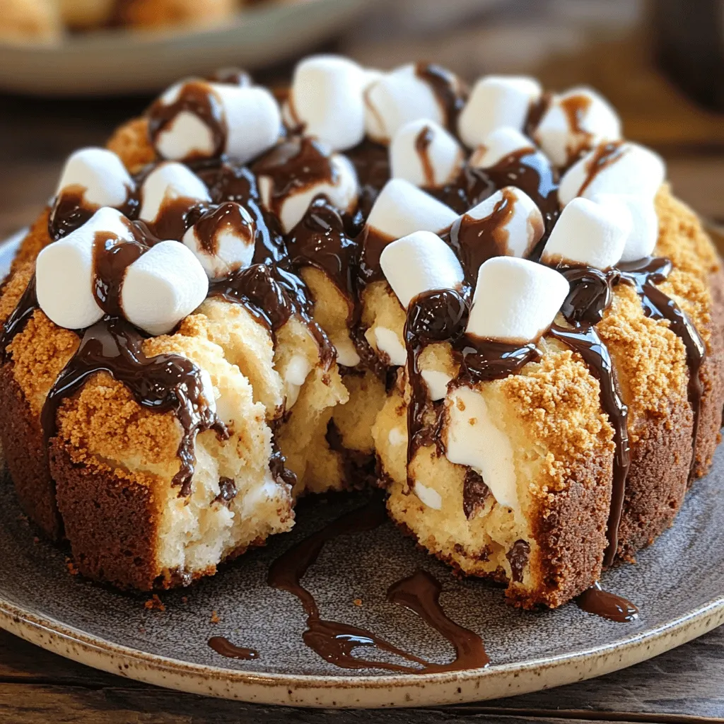 Um S'mores Monkey Bread zu machen, brauchen wir einige leckere Zutaten: - 2 Dosen Kühlschrank-Teig für Biscuit (z. B. Croissant- oder Buttermilch-Teig) - 1 Tasse Mini-Marshmallows - 1 Tasse halbherbe Schokoladenstückchen - 1 Tasse zerbröselte Graham-Cracker - ½ Tasse ungesalzene Butter, geschmolzen - ½ Tasse Brauner Zucker - 1 Teelöffel Vanilleextrakt - Prise Salz Diese Zutaten bringen den süßen, schokoladigen Geschmack, den wir lieben. Für dieses Rezept brauchen wir einige wichtige Küchengeräte: - Eine große Rührschüssel - Ein Messer zum Schneiden des Teigs - Eine Bundt-Pfanne - Eine kleine Schüssel für die Graham-Cracker-Mischung - Ein Messbecher und Messlöffel - Ein Backofen Mit diesen Geräten können Sie alle Schritte einfach umsetzen. Die Qualität der Zutaten macht einen großen Unterschied. Wählen Sie frische Produkte, um den besten Geschmack zu erzielen. Hier sind einige Tipps: - Biscuit-Teig: Nehmen Sie frischen Teig aus dem Kühlschrank. Er sollte nicht abgelaufen sein. - Schokolade: Verwenden Sie halbherbe Schokoladenstückchen für den besten Geschmack. Sie sind süß, aber nicht zu süß. - Marshmallows: Mini-Marshmallows schmelzen gut. Achten Sie darauf, dass sie weich sind. - Graham-Cracker: Wählen Sie die klassischen für den besten S'mores-Geschmack. Zerbröseln Sie sie selbst für mehr Frische. Diese Tipps helfen Ihnen, das beste S'mores Monkey Bread zu machen. Für die vollständige Anleitung können Sie das [Full Recipe] einsehen. Heize deinen Ofen auf 175°C vor. Fette deine Bundt-Pfanne großzügig mit Backspray oder Butter ein. Dies hilft, das Monkey Bread später leicht herauszubekommen. Nimm eine große Rührschüssel. Vermische die geschmolzene Butter, den braunen Zucker, den Vanilleextrakt und eine Prise Salz. Rühre gut, bis die Mischung eine klebrige Sirup-Konsistenz hat. Dieser Sirup wird dein Monkey Bread perfekt süß machen. Öffne die Dosen mit dem Biscuit-Teig. Schneide jeden Biscuit in Viertel. Rolle jedes Viertel zu kleinen Kugeln. Diese kleinen Kugeln sind die Basis für dein leckeres Monkey Bread. Nimm eine separate Schüssel. Vermische die zerbröselten Graham-Cracker mit etwas von der klebrigen Sirup-Mischung. Tauche einige der Teigkugeln in die Graham-Cracker-Mischung. Schichte sie dann in die Bundt-Pfanne. Streue zwischen den Schichten einige Mini-Marshmallows und Schokoladenstückchen. Wiederhole diesen Prozess, bis alle Teigkugeln in der Pfanne sind. Gieße den restlichen klebrigen Sirup über die Teigkugeln in der Bundt-Pfanne. Backe das Monkey Bread 30-35 Minuten lang im Ofen. Es sollte goldbraun sein und gut durchgebacken. Lass es 5-10 Minuten in der Pfanne abkühlen. Danach stürze es vorsichtig auf einen Servierteller. Serviere es warm und ziehe die Stücke auseinander, um die schmelzende Schokolade und die Marshmallows zu zeigen. Für das vollständige Rezept, schau dir das Full Recipe an. Um das beste Ergebnis zu erzielen, heize deinen Ofen auf 175°C vor. Backe das S'mores Monkey Bread 30 bis 35 Minuten. Die Oberseite sollte goldbraun sein. Achte darauf, dass der Teig gut durchgebacken ist. Ein Zahnstocher kann helfen, die Garzeit zu prüfen. Stecke ihn in die Mitte. Wenn er sauber herauskommt, ist das Brot fertig. Du kannst die Zutaten leicht ändern, um neue Geschmäcker zu entdecken. Probiere verschiedene Schokoladensorten wie weiße oder Milchschokolade. Füge geröstete Nüsse hinzu, um einen knackigen Biss zu bekommen. Statt Graham-Crackern kannst du zerbröselte Kekse verwenden. So erhältst du neue Aromen und Texturen. Ein häufiger Fehler ist, die Bundt-Pfanne nicht gut genug zu fetten. Das kann das Herausnehmen des Brotes erschweren. Achte darauf, die Teigkugeln gleichmäßig zu schichten. Wenn du sie zu dicht packst, backt das Brot nicht gut durch. Lass das Monkey Bread nach dem Backen kurz abkühlen, bevor du es stürzt. So behält es seine Form. {{image_4}} S'mores Monkey Bread ist großartig, aber du kannst die Süßigkeiten anpassen. Statt Mini-Marshmallows probiere die großen. Nutze weiße Schokolade oder Erdnussbutterstückchen. Du kannst auch Karamellstücke hinzufügen für mehr Süße. Füge Nüsse wie Walnüsse oder Pecannüsse hinzu für einen extra Crunch. So kannst du dein Monkey Bread ganz nach deinem Geschmack gestalten. Für eine vegane Version kannst du den Biscuit-Teig ersetzen. Nutze pflanzliche Butter und Erdnussbutter für die Sirup-Mischung. Wähle vegane Schokoladenstückchen und lasse die Marshmallows weg oder nutze vegane Alternativen. So bleibt der Genuss erhalten, und du hast eine leckere vegane Option. Du kannst das Grundrezept leicht ändern. Magst du fruchtige Aromen? Füge frische Erdbeeren oder Himbeeren hinzu. Für einen besonderen Kick kannst du Zimt oder Muskatnuss in die Sirup-Mischung geben. Experimentiere mit verschiedenen Geschmäckern, um dein perfektes S'mores Monkey Bread zu finden. Es gibt viele Wege, um es zu genießen! Um dein S'mores Monkey Bread frisch zu halten, lege es in einen luftdichten Behälter. Du kannst auch Frischhaltefolie verwenden, um die Feuchtigkeit einzuschließen. Stelle sicher, dass es gut abgedeckt ist, um die Aromen zu bewahren. So bleibt es weich und lecker. Wenn du Reste hast, kannst du sie leicht aufwärmen. Stelle den Ofen auf 150°C (300°F). Lege das Monkey Bread auf ein Backblech und erwärme es für etwa 10 Minuten. Du kannst es auch in der Mikrowelle aufwärmen. Stelle die Mikrowelle auf mittlere Leistung und erwärme es für 15 bis 20 Sekunden. Achte darauf, dass du es nicht zu lange erhitzt. So bleibt das Brot schön saftig. Das S'mores Monkey Bread hält sich im Kühlschrank etwa 3 bis 5 Tage. Um Trockenheit zu vermeiden, kannst du ein Stück Brot in das Behältnis legen. Ein Stück Brotpapier hilft ebenfalls, die Feuchtigkeit zu halten. Wenn du das Brot länger aufbewahren möchtest, friere es ein. Wickele es gut in Frischhaltefolie und lege es in einen Gefrierbeutel. So bleibt es bis zu drei Monate frisch. Für den vollen Genuss empfehle ich, es schnell zu verzehren. Ein frisch gebackenes Monkey Bread schmeckt einfach am besten! Die Zubereitung dauert insgesamt etwa 50 Minuten. Davon sind 15 Minuten für die Vorbereitung nötig. Danach backt das Monkey Bread für 30-35 Minuten im Ofen. Ja, du kannst das Rezept im Voraus zubereiten. Du kannst die Teigkugeln und die Sirup-Mischung einige Stunden vorher machen. Stelle sie im Kühlschrank kalt. Backe das Monkey Bread dann, wenn du bereit bist. Wenn du keine Bundt-Pfanne hast, benutze eine normale runde oder quadratische Form. Stelle sicher, dass du die Form gut einfettest. Backe das Monkey Bread vielleicht etwas kürzer, da die Form flacher ist. S'mores Monkey Bread schmeckt toll mit einer Schüssel Mini-Marshmallows und Schokoladenstückchen. Du kannst auch Vanilleeis oder Schlagsahne dazu servieren. Diese Beilagen machen das Gericht noch süßer. Das klassische Rezept ist nicht glutenfrei, da der Biscuit-Teig Weizenmehl enthält. Du kannst jedoch glutenfreien Biscuit-Teig nutzen. So wird das Monkey Bread für alle zugänglich. S'mores Monkey Bread ist einfach und macht Spaß. Du hast die besten Zutaten ausgewählt und die Schritte befolgt. Mit unseren Tipps wird dein Ergebnis hervorragend. Denk daran, Variationen einzubringen, um es einzigartig zu machen. Lagere Reste richtig, damit sie frisch bleiben. Halte deine Gäste mit diesem süßen Leckerbissen zufrieden. Genieße jeden Bissen, denn der Geschmack ist einfach unwiderstehlich!