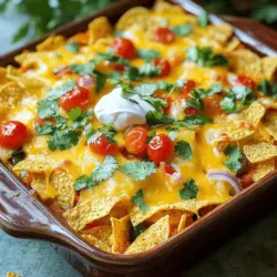 Für den Käse-Dorito-Gemüse-Auflauf brauchst du einige einfache, aber leckere Zutaten. Hier sind die Hauptzutaten, die du benötigst: - 1 Tüte Doritos (Nacho Cheese-Geschmack) - 1 Dose schwarze Bohnen, abgespült und abgetropft - 1 Tasse Maiskörner (frisch oder gefroren) - 1 rote Paprika, gewürfelt - 1 gelbe Zwiebel, gewürfelt - 1 Tasse Kirschtomaten, halbiert - 2 Tassen geriebener Käse (eine Mischung aus Cheddar und Mozzarella) - 1 Tasse saure Sahne Diese Zutaten sind leicht zu finden und machen den Auflauf sehr schmackhaft. Um den Geschmack noch zu verbessern, füge diese ergänzenden Zutaten hinzu: - 1 Teelöffel Knoblauchpulver - 1 Teelöffel Kreuzkümmel - 1 Esslöffel Taco-Gewürz - Salz und Pfeffer nach Geschmack - Frische Korianderblätter zur Garnierung (optional) Diese Gewürze bringen mehr Tiefe in den Auflauf. Wenn du spezielle Diäten hast, gibt es tolle Alternativen: - Ersetze die Doritos durch glutenfreie Chips. - Nutze pflanzlichen Käse für eine vegane Version. - Verwende Quinoa oder braunen Reis anstelle von Bohnen für mehr Textur. Mit diesen Alternativen bleibt der Auflauf lecker und anpassbar für jeden. Du kannst das volle Rezept für weitere Details finden. Zuerst heizen wir den Ofen auf 175°C vor. Dann nehmen wir eine große Pfanne und erhitzen einen Esslöffel Olivenöl bei mittlerer Hitze. Wir fügen die gewürfelte Zwiebel und die Paprika hinzu. Nach etwa 5-7 Minuten werden wir sehen, dass das Gemüse weich ist. Jetzt geben wir die schwarzen Bohnen, den Mais und die Kirschtomaten dazu. Auch das Knoblauchpulver, den Kreuzkümmel und das Taco-Gewürz kommen jetzt rein. Wir kochen das Ganze noch 3-4 Minuten. Vergessen wir nicht, mit Salz und Pfeffer zu würzen. In einer großen Schüssel nehmen wir das angebratene Gemüse. Jetzt fügen wir die saure Sahne und die Hälfte des geriebenen Käses hinzu. Wir rühren gut um, bis alles gleichmäßig bedeckt ist. Dann nehmen wir eine 23x33 cm große Auflaufform und verteilen die Hälfte der Doritos gleichmäßig auf dem Boden. Die Gemüse-Mischung kommt dann darauf, gefolgt von den restlichen Doritos. Schließlich streuen wir den restlichen Käse gleichmäßig über den Auflauf. Wir schieben die Form in den vorgeheizten Ofen und backen alles für 25-30 Minuten. Der Käse sollte sprudelnd und leicht goldbraun sein. Nach dem Backen nehmen wir den Auflauf aus dem Ofen und lassen ihn 5 Minuten ruhen. So kann sich der Käse setzen und die Aromen verbinden. Servieren Sie den Auflauf heiß, garniert mit frischem Koriander und einem Klecks saurer Sahne für zusätzlichen Genuss. Für das vollständige Rezept, schauen Sie bitte [Full Recipe] nach. Eine häufige Falle ist, zu viel Wasser in die Mischung zu bringen. Wenn die Bohnen und der Mais nicht gut abgetropft sind, wird der Auflauf matschig. Achte darauf, sie gründlich zu spülen. Ein weiterer Fehler ist, den Käse zu früh hinzuzufügen. Ich empfehle, die Hälfte für die Mischung zu verwenden und den Rest obenauf zu streuen. So bleibt der Käse schön geschmolzen und goldbraun. Das richtige Verhältnis macht den Unterschied. Du solltest etwa gleich viel Gemüse und Doritos verwenden. Eine gute Faustregel ist, die Doritos gleichmäßig auf dem Boden der Form zu verteilen. Dann packe die Gemüse-Mischung darauf. So erhält jeder Bissen einen tollen Crunch. Die Käsemischung sollte nicht überhandnehmen, um die anderen Aromen nicht zu überdecken. Du kannst das Rezept leicht anpassen. Füge gewürfelte Jalapeños für einen scharfen Kick hinzu. Magst du es herzhafter? Probiere, etwas Hühnchen oder Hackfleisch hinzuzufügen. Für Veganer gibt es tolle Käsealternativen, die du nutzen kannst. Verwende einfach pflanzliche Sahne und veganen Käse. Damit machst du jeden glücklich, der am Tisch sitzt. {{image_4}} Für eine vegetarische Variante des Käse-Dorito-Gemüse-Auflaufs können Sie einfach das Fleisch weglassen. Fügen Sie mehr Gemüse hinzu, um den Geschmack zu verbessern. Sie können Zucchini, Brokkoli oder sogar Spinat verwenden. Diese Optionen bringen frische Aromen und Farben in das Gericht. Probieren Sie es mit verschiedenen Gemüsesorten, um Ihre eigene Mischung zu finden. Wenn Sie Fleischliebhaber sind, können Sie Schweinefleisch oder Hühnchen hinzufügen. Braten Sie das Fleisch vorher an und würzen Sie es gut. Mischen Sie es dann mit dem Gemüse, bevor Sie alles in die Auflaufform geben. Diese Version wird herzhaft und sättigend. Die Kombination aus Fleisch und Käse macht den Auflauf besonders lecker. Der Käse ist der Star in diesem Auflauf. Experimentieren Sie mit verschiedenen Käsesorten für neue Geschmäcker. Gouda, Monterey Jack oder sogar Feta können interessante Akzente setzen. Mischen Sie verschiedene Käsesorten, um die perfekte Kombination zu finden. Es ist eine schöne Möglichkeit, das Rezept anzupassen und zu variieren. Für mehr Details zu diesem Rezept, schauen Sie sich das Full Recipe an. Nach dem Kochen lagere ich den Käse-Dorito-Gemüse-Auflauf gut abgedeckt im Kühlschrank. Er bleibt dort frisch für etwa drei bis vier Tage. Verwende am besten einen luftdichten Behälter. So bleibt der Auflauf saftig und lecker. Wenn du den Auflauf länger aufbewahren möchtest, friere ihn ein. Lass ihn zuerst abkühlen. Teile ihn dann in Portionen. Verwende gefrierfreundliche Behälter oder Beutel. So bleibt der Auflauf bis zu drei Monate frisch. Beschrifte die Behälter mit dem Datum, damit du den Überblick behältst. Um den Auflauf aufzuwärmen, nutze den Ofen für den besten Geschmack. Heize ihn auf 180 °C vor. Lege den Auflauf in eine Auflaufform und decke ihn mit Folie ab. So bleibt er saftig. Backe ihn für etwa 20 Minuten oder bis er heiß ist. Wenn du es eilig hast, kannst du auch die Mikrowelle verwenden. Achte darauf, dass du ihn in kurzen Intervallen aufwärmst, damit er gleichmäßig warm wird. Der Käse-Dorito-Gemüse-Auflauf hält sich im Kühlschrank etwa drei bis vier Tage. Achte darauf, den Auflauf in einem luftdichten Behälter zu lagern. So bleibt er frisch und lecker. Wenn du ihn länger aufbewahren möchtest, kannst du ihn einfrieren. Vor dem Servieren einfach aufwärmen. Ja, du kannst die Doritos ersetzen! Nutze Tortilla-Chips oder andere Knabberartikel für einen ähnlichen Crunch. Wenn du eine gesündere Option wählst, probiere Gemüsesnacks oder selbstgemachte Chips. Diese Alternativen bringen neuen Geschmack in den Auflauf, ohne dass du auf den Spaß verzichten musst. Ja, du kannst diesen Auflauf vegan machen. Ersetze den Käse durch pflanzliche Käsealternativen. Außerdem kannst du saure Sahne durch vegane Joghurtalternativen ersetzen. Achte darauf, dass die Doritos, die du verwendest, vegan sind. So bleibt der Auflauf köstlich und passt zu einer pflanzlichen Ernährung. Für das perfekte Ergebnis folge dem Full Recipe. Der Käse-Dorito-Gemüse-Auflauf ist einfach und lecker. Du hast gelernt, welche Haupt- und Ergänzungszutaten wichtig sind. Die Schritt-für-Schritt-Anleitung macht das Kochen leicht. Achte auf häufige Fehler, um ein tolles Ergebnis zu erzielen. Viele Variationen zeigen die Vielseitigkeit des Rezepts. Denke auch an die richtigen Lagerungstipps. So bleibt dein Auflauf frisch. Probiere die Tipps aus und entdecke deine eigene Version. Kochen macht Spaß, und dieser Auflauf garantiert ein gutes Essen!
