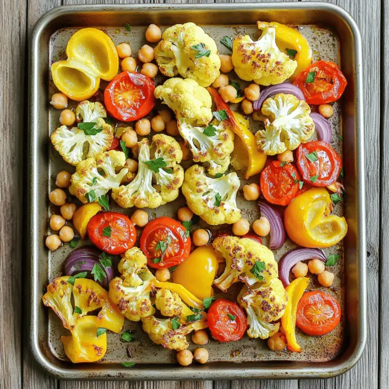 Für das Crispy Cauliflower Sheet Pan Dinner brauchen Sie: - 1 mittelgroßer Blumenkohl, in Röschen zerteilt - 1 gelbe Paprika, in Scheiben geschnitten - 1 rote Zwiebel, in Scheiben geschnitten - 1 Tasse Kirschtomaten, halbiert - 1 Dose Kichererbsen, abgetropft und abgespült Diese Zutaten sind nicht nur bunt, sondern auch voll mit Geschmack. Blumenkohl bringt eine tolle Textur, während Paprika und Zwiebel süß und würzig sind. Kirschtomaten fügen eine saftige Note hinzu, und Kichererbsen sorgen für einen schönen Eiweißkick. Um das Gericht zu würzen, benötigen Sie: - 3 Esslöffel Olivenöl - 2 Teelöffel Knoblauchpulver - 2 Teelöffel geräuchertes Paprikapulver - 1 Teelöffel Kreuzkümmel, gemahlen - Salz und Pfeffer nach Geschmack Die Gewürze geben dem Gemüse einen tiefen und rauchigen Geschmack. Das Olivenöl sorgt dafür, dass alles schön knusprig wird. Wenn Sie die Mischung gut würzen, bringt das zusätzliche Aromen und macht das Essen unwiderstehlich. Zum Garnieren empfehle ich: - Frische Petersilie, fein gehackt - Zitronenscheiben Frische Petersilie bringt Farbe und frischen Geschmack. Zitronenscheiben fügen einen spritzigen Kontrast hinzu, der das Gericht aufwertet. Diese einfachen Garnierungen machen Ihr Essen noch schöner und appetitlicher. Für das vollständige Rezept schauen Sie auf die [Full Recipe]. Heize deinen Ofen auf 220°C (425°F) vor. Das ist wichtig, um den Blumenkohl knusprig zu machen. Nimm eine große Schüssel. Darin bereitest du das Gemüse vor. Gib die Blumenkohlröschen, die gelbe Paprika, die rote Zwiebel, die Kirschtomaten und die Kichererbsen in die Schüssel. Beträufle sie mit Olivenöl. Streue dann Knoblauchpulver, geräuchertes Paprikapulver, Kreuzkümmel, Salz und Pfeffer darüber. Mische alles gut, bis das Gemüse gleichmäßig mit Öl und Gewürzen bedeckt ist. Verteile die Mischung gleichmäßig auf einem großen Backblech. Achte darauf, dass die Blumenkohlröschen nach oben zeigen. Das hilft ihnen, knusprig zu werden. Backe das Ganze 25 bis 30 Minuten. Rühre die Mischung einmal während des Backens um. So wird alles gleichmäßig braun. Der Blumenkohl sollte goldbraun und knusprig sein. Jetzt kannst du das Blech herausnehmen und das Gericht einige Minuten abkühlen lassen. Bestreue es dann mit frisch gehackter Petersilie. Für die vollständige Anleitung schau dir das Full Recipe an. Um das beste Ergebnis zu erzielen, lege die Zutaten gleichmäßig auf das Backblech. Achte darauf, dass die Blumenkohlröschen nach oben zeigen. Wenn die Röschen zu nah beieinander liegen, werden sie dampfen und nicht knusprig. Lasse etwas Platz zwischen den Zutaten. So kann die heiße Luft gut zirkulieren. Du kannst viele Gewürze verwenden, um den Geschmack zu ändern. Probiere zum Beispiel Curry-Pulver für eine indische Note. Füge auch etwas Chili hinzu, wenn du es scharf magst. Weitere leckere Zutaten sind Oliven, Feta-Käse oder Spinat. Diese bringen neue Aromen und Texturen in dein Gericht. Bereite das Gemüse und die Kichererbsen im Voraus vor. Das spart Zeit beim Kochen. Du kannst sie bis zu einem Tag vorher schneiden und im Kühlschrank lagern. Mische die Zutaten mit den Gewürzen erst kurz vor dem Backen. So bleiben sie frisch und knusprig. Wenn du Zeit sparen möchtest, nutze vorgegarte Kichererbsen aus der Dose. Für das gesamte Rezept schaue dir die [Full Recipe] an. {{image_4}} Wenn Sie den Blumenkohl ersetzen möchten, gibt es viele Optionen. Brokkoli ist ein toller Ersatz. Er hat einen ähnlichen Geschmack und wird auch knusprig. Zucchini und Karotten bringen Farbe und Süße ins Gericht. Auch Rosenkohl eignet sich gut. Er hat einen tollen Biss und passt zu den Gewürzen. Experimentieren Sie mit verschiedenen Gemüsesorten. So bleibt das Gericht frisch und spannend. Um das Gericht proteinreicher zu machen, können Sie Fleisch oder Tofu hinzufügen. Hähnchenbrust ist eine gute Wahl. Schneiden Sie sie in Stücke und mischen Sie sie mit dem Gemüse. Rindfleisch oder Lammwürfel geben einen anderen Geschmack. Für eine vegane Option nehmen Sie Tofu. Pressen Sie ihn aus, schneiden Sie ihn in Würfel und braten Sie ihn an. Dadurch wird er knusprig und lecker. Dieses Rezept ist bereits glutenfrei. Achten Sie darauf, dass die verwendeten Gewürze kein Gluten enthalten. Einige Gewürzmischungen könnten versteckte Glutenquellen haben. Verwenden Sie frische Kräuter oder Gewürze, um sicher zu sein. Damit bleibt das Gericht sicher für alle, die glutenfrei essen. Es ist einfach, gesund und kann von jedem genossen werden. Das Crispy Cauliflower Sheet Pan Dinner bleibt im Kühlschrank bis zu vier Tage frisch. Nach dem Abkühlen lege die Reste in einen luftdichten Behälter. So bleibt das Gemüse knackig und lecker. Du kannst dieses Gericht auch einfrieren. Teile es in Portionen auf und lege sie in Gefrierbeutel. Achte darauf, die Luft gut herauszudrücken. So bleibt es bis zu drei Monate haltbar. Um es wieder aufzuwärmen, stelle den Ofen auf 180°C (350°F). Backe das Gericht für etwa 15-20 Minuten. So wird es wieder warm und knusprig. Die Reste sind vielseitig verwendbar. Du kannst sie in Wraps oder Sandwiches füllen. Sie eignen sich auch gut als Füllung für Omeletts. Eine weitere Idee ist, sie über einen frischen Salat zu streuen. So hast du schnell eine neue, leckere Mahlzeit. Die Zubereitung dauert insgesamt etwa 40 Minuten. Die Vorbereitungszeit beträgt nur 10 Minuten. Sie schneiden einfach das Gemüse und mischen alles in einer Schüssel. Dann backen Sie das Gericht für 25 bis 30 Minuten. Während dieser Zeit wird der Blumenkohl wunderbar knusprig. Diese Zeit ist perfekt für ein schnelles Abendessen. Ja, dieses Gericht ist von Natur aus vegan! Alle Zutaten sind pflanzlich. Wenn Sie sicherstellen möchten, dass alles vegan bleibt, verwenden Sie einfach frisches Gemüse. Achten Sie darauf, keine tierischen Produkte hinzuzufügen. Es ist auch eine gute Idee, mehr Gewürze für den Geschmack hinzuzufügen. So bleibt das Gericht spannend und lecker. Zu diesem Gericht passen viele Beilagen gut. Hier sind einige Ideen: - Quinoa oder Reis für einen vollwertigen Genuss. - Ein frischer Salat mit Zitronen-Dressing. - Ein Joghurt-Dip für einen cremigen Kontrast. - Geröstetes Brot oder Fladenbrot zum Dippen. Diese Beilagen machen das Essen noch besser und runden das Gericht ab. In diesem Artikel haben wir die Zutaten und Schritte für das knusprige Blumenkohl-Gericht behandelt. Wir sprachen über Hauptzutaten, Gewürze und Garniervorschläge. Die Schritt-für-Schritt-Anleitung zeigt, wie das Gericht perfekt gelingt. Tipps für die Zubereitung und Variationen sorgen für Vielfalt. Ergänzend gab es Hinweise zur Lagerung und häufige Fragen. Probiere dieses Rezept aus und passe es an deinen Geschmack an. Es wird einfach lecker!