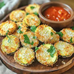 Um die perfekten Zucchini-Parmesan-Häppchen zu machen, brauchst du einige Hauptzutaten. Hier ist die Liste: - 2 mittelgroße Zucchini, in 1,5 cm dicke Scheiben geschnitten - 1 Tasse Semmelbrösel (am besten Panko für extra Knusprigkeit) - ½ Tasse geriebener Parmesan - 1 Teelöffel Knoblauchpulver - 1 Teelöffel getrocknete italienische Kräuter (Oregano, Thymian, Basilikum) - 1 großes Ei, verquirlt - Salz und Pfeffer nach Geschmack - Olivenölspray Diese Zutaten bringen den Geschmack und die Textur, die du suchst. Die Zucchini ist frisch und leicht, während der Parmesan einen herzhaften Biss gibt. Du kannst die Zutaten nach deinem Geschmack anpassen. Hier sind einige Ideen: - Verwende andere Käsesorten wie Mozzarella oder Pecorino. - Probiere glutenfreie Semmelbrösel für eine glutenfreie Variante. - Füge scharfen Paprika oder Cayennepfeffer für einen extra Kick hinzu. Diese Alternativen machen das Rezept vielseitig und anpassbar. Du kannst so deine eigenen Geschmäcker einbringen. Die Wahl der Semmelbrösel ist wichtig für die Knusprigkeit deiner Häppchen. Panko ist leicht und luftig. Es gibt den Häppchen eine bessere Textur. Normale Semmelbrösel können zu dicht sein und weniger knusprig werden. Wenn du die richtigen Semmelbrösel wählst, kannst du sicherstellen, dass deine Zucchini-Parmesan-Häppchen perfekt knusprig und lecker werden. Achte darauf, sie gleichmäßig zu verwenden, damit sie schön haften. Um die Heißluftfritteuse vorzubereiten, stelle sicher, dass sie sauber ist. Heize die Heißluftfritteuse auf 200 °C (400 °F) vor. Diese Temperatur sorgt für eine knusprige Textur der Zucchini-Häppchen. Wenn du die Heißluftfritteuse vorheizt, wird die Garzeit kürzer und die Häppchen werden gleichmäßiger gar. Jetzt ist es Zeit, die Zucchini-Scheiben zu panieren. Nimm die geschnittenen Zucchini und tauche jede Scheibe in das verquirlte Ei. Achte darauf, dass die Scheiben gut bedeckt sind. Danach wälze sie in der Semmelbröselmischung. Drücke leicht, damit die Panade gut haftet. Diese Schritte sorgen dafür, dass die Zucchini beim Frittieren schön knusprig wird. Lege die panierten Zucchini-Häppchen in einer einzigen Schicht in den Korb der Heißluftfritteuse. Besprühe sie leicht mit Olivenöl, um die Knusprigkeit zu erhöhen. Frittier die Häppchen für etwa 10-12 Minuten. Schüttle den Korb einmal während des Kochens, damit sie gleichmäßig braun werden. Nach der Zeit sind die Zucchini-Häppchen goldbraun und bereit zum Servieren. Wenn du die Zucchini-Häppchen nach dem Frittieren kurz abkühlen lässt, behalten sie ihre Form. Diese kleinen Snacks sind perfekt für eine gesellige Runde oder einfach zum Naschen. Du kannst das Rezept für mehr Details im Full Recipe nachlesen. Um die Zucchini-Häppchen knusprig zu bekommen, sollten Sie ein paar einfache Tipps beachten. Nutzen Sie Panko-Semmelbrösel, sie geben mehr Knusprigkeit. Achten Sie darauf, dass die Zucchini-Scheiben gleichmäßig dick sind. So garen sie gleichmäßig. Besprühen Sie die Häppchen vor dem Frittieren leicht mit Olivenöl. Das Öl hilft, die Oberfläche knusprig zu machen. Schütteln Sie den Korb während des Kochens. Das sorgt dafür, dass die Luft gut zirkuliert. Variieren Sie die Gewürze, um neue Geschmäcker zu entdecken. Fügen Sie Paprikapulver oder Cayennepfeffer für eine scharfe Note hinzu. Frische Kräuter wie Petersilie oder Schnittlauch geben einen frischen Geschmack. Sie können auch Käse wie Mozzarella verwenden. Das ergibt eine cremigere Füllung. Für eine noch gesündere Option probieren Sie Vollkorn-Semmelbrösel. Das gibt zusätzlichen Nährwert. Ein häufiger Fehler ist, die Zucchini nicht gut abzutrocknen. Feuchtigkeit verhindert die Knusprigkeit. Stellen Sie sicher, dass die Scheiben nach dem Waschen trocken sind. Ein weiterer Fehler ist das Überladen des Frittierkorbs. Lassen Sie genug Platz zwischen den Häppchen. Auch wenn Sie die Temperatur nicht richtig einstellen, kann dies die Ergebnisse beeinflussen. Halten Sie sich an 200 °C für die besten Ergebnisse. Wenn die Häppchen nicht goldbraun sind, frittieren Sie sie länger. Prüfen Sie sie regelmäßig. Für die vollständige Zubereitung lesen Sie das Full Recipe. {{image_4}} Für eine vegane Version der Zucchini-Häppchen kann man das Ei einfach ersetzen. Stattdessen nutze ich pflanzliche Milch mit etwas Mehl. Diese Mischung hilft, die Panade an den Zucchini zu halten. Verwende dann vegane Semmelbrösel und einen veganen Käseersatz. Das Ergebnis bleibt knusprig und lecker. Zucchini sind toll, aber auch andere Gemüse funktionieren gut. Du kannst Auberginen, Karotten oder sogar Blumenkohl verwenden. Schneide das Gemüse in Scheiben oder Stücke, die ähnlich wie Zucchini sind. Die Zubereitung bleibt gleich. Jede Gemüsesorte bringt ihren eigenen Geschmack mit. Experimentiere mit Gewürzen und Kräutern, um deinen Häppchen das gewisse Etwas zu geben. Füge Paprikapulver oder Cayennepfeffer für mehr Schärfe hinzu. Frische Kräuter wie Petersilie oder Schnittlauch passen ebenfalls gut. Mische sie einfach in die Semmelbrösel. So machst du deine Zucchini-Parmesan-Häppchen noch interessanter. Für die vollständige Rezeptanleitung, schau dir die [Full Recipe] an. Um die Zucchini-Parmesan-Häppchen frisch zu halten, lege sie in einen luftdichten Behälter. Achte darauf, dass die Häppchen vollständig abgekühlt sind, bevor du sie lagerst. So bleibt die Knusprigkeit besser erhalten. Stelle den Behälter in den Kühlschrank. So bleiben die Häppchen bis zu drei Tage genießbar. Um die Zucchini-Häppchen wieder knusprig zu machen, heize deine Heißluftfritteuse auf 180 °C (350 °F) vor. Lege die Häppchen in den Korb und frittiere sie für etwa fünf Minuten. So werden sie wieder warm und knusprig. Vermeide die Mikrowelle, denn sie macht die Häppchen weich. Im Kühlschrank halten die Zucchini-Häppchen bis zu drei Tage. Wenn du sie länger aufbewahren möchtest, friere sie ein. Lege die Häppchen in einen Gefrierbeutel und presse die Luft heraus. So halten sie sich bis zu drei Monate im Gefrierfach. Wenn du sie wieder aufwärmen möchtest, lasse sie zuerst im Kühlschrank auftauen, bevor du sie in der Heißluftfritteuse aufwärmst. Die Zubereitung der Zucchini-Häppchen dauert etwa 15 Minuten. Die Garzeit in der Heißluftfritteuse beträgt 10 bis 12 Minuten. Insgesamt sind Sie also in etwa 25 Minuten fertig. So schnell können Sie einen leckeren Snack zaubern! Ja, Sie können die Zucchini-Häppchen auch im Ofen zubereiten. Heizen Sie den Ofen auf 200 °C vor. Legen Sie die panierten Zucchini auf ein Backblech mit Backpapier. Backen Sie sie für etwa 20 bis 25 Minuten. Drehen Sie die Häppchen nach der Hälfte der Zeit um, damit sie gleichmäßig knusprig werden. Die beste Dipsauce für Zucchini-Häppchen ist marinara Sauce. Sie passt perfekt zu den knusprigen Häppchen. Sie können auch Knoblauchdip oder Joghurt-Dip ausprobieren. Diese Dips bringen den Geschmack der Zucchini noch mehr zur Geltung. Für das vollständige Rezept können Sie die Anleitung oben nachlesen. Zucchini-Parmesan-Häppchen sind einfach und lecker. Wir haben die besten Zutaten, die richtige Zubereitung und nützliche Tipps behandelt. Du kannst diese Häppchen anpassen, um neue Geschmäcker zu entdecken. Experimentiere mit Gewürzen oder anderen Gemüsesorten. Achte auf perfekte Lagerung, damit sie frisch bleiben. Mit diesen Informationen bist du bereit, köstliche Häppchen zu machen. Viel Spaß beim Ausprobieren!