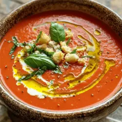 Um eine köstliche cremige Tomaten-Basilikum-Suppe zu machen, brauchst du einige wichtige Zutaten: - 2 Esslöffel Olivenöl - 1 mittlere Zwiebel, grob gehackt - 3 Knoblauchzehen, fein gehackt - 1 Dose (800 g) zerdrückte Tomaten - 500 ml Gemüsebrühe - 1 Teelöffel Zucker - 1 Teelöffel getrockneter Basilikum - 1/2 Teelöffel Salz - 1/4 Teelöffel schwarzer Pfeffer - 240 ml Schlagsahne (oder Kokosmilch für eine milchfreie Variante) - 1/4 Tasse frischer Basilikum, grob gehackt (plus extra für die Garnitur) - Croutons zum Bestreuen (optional) Diese Zutaten machen deine Suppe cremig und voller Geschmack. Die Tomaten und der Basilikum bringen frische und Tiefe. Du kannst die Suppe nach deinem Geschmack anpassen. Hier sind einige Optionen: - Eine Prise Cayennepfeffer für Schärfe - Frisches Gemüse wie Karotten oder Sellerie für mehr Textur - Parmesan oder Feta für einen herzhaften Kick Mit diesen Zutaten kannst du die Suppe spannender machen. Experimentiere ruhig, um deinen perfekten Geschmack zu finden. Frische Zutaten machen einen großen Unterschied. Hier sind einige Tipps: - Wähle reife Tomaten, wenn du frische verwendest. Sie haben mehr Geschmack. - Kaufe frischen Basilikum, der lebendig und grün ist. Vermeide welke Blätter. - Achte auf die Qualität des Olivenöls. Hochwertiges Öl verbessert den Geschmack. Mit diesen Tipps wählst du die besten Zutaten für deine cremige Tomaten-Basilikum-Suppe. Wenn du die besten Zutaten verwendest, wird deine Suppe noch besser schmecken. Schau dir das Rezept an, um alles zu sehen. Um die cremige Tomaten-Basilikum-Suppe zu machen, musst du zuerst die Zutaten vorbereiten. Du brauchst: - 2 Esslöffel Olivenöl - 1 mittlere Zwiebel, grob gehackt - 3 Knoblauchzehen, fein gehackt - 1 Dose (800 g) zerdrückte Tomaten - 500 ml Gemüsebrühe - 1 Teelöffel Zucker - 1 Teelöffel getrockneter Basilikum - 1/2 Teelöffel Salz - 1/4 Teelöffel schwarzer Pfeffer - 240 ml Schlagsahne (oder Kokosmilch) - 1/4 Tasse frischer Basilikum, grob gehackt - Croutons zum Bestreuen (optional) Stelle sicher, dass alle Zutaten bereit sind, bevor du mit dem Kochen beginnst. Das macht den Prozess schneller und einfacher. 1. Erhitze das Olivenöl in einem großen Topf bei mittlerer Hitze. 2. Füge die gehackte Zwiebel hinzu und brate sie etwa 5 Minuten lang, bis sie glasig wird. 3. Danach kommt der Knoblauch dazu. Gar ihn für 1 Minute, bis er duftet. 4. Jetzt gieße die zerdrückten Tomaten und die Gemüsebrühe in den Topf. Rühre Zucker, Basilikum, Salz und Pfeffer unter. 5. Lass die Mischung sanft köcheln. Das dauert etwa 20 Minuten. So kommen die Aromen gut zur Geltung. Nach dem Köcheln nimm den Topf vom Herd. Jetzt püriere die Suppe. Du kannst einen Stabmixer verwenden. Falls du keinen hast, fülle die Suppe vorsichtig in einen Standmixer. Püriere sie, bis sie glatt ist. Gib die pürierte Suppe zurück in den Topf. Rühre die Schlagsahne oder Kokosmilch ein, bis alles gut vermischt ist. Halte die Suppe bei niedriger Hitze warm, aber lass sie nicht kochen. Füge nun den frisch gehackten Basilikum hinzu. Rühre gut um und schmecke die Suppe ab. Nach Belieben nachwürzen. Serviere die Suppe heiß. Garniere sie mit extra Basilikumblättern und optional mit Croutons. Du kannst die vollständige Anleitung in meinem [Full Recipe] finden. Um die Suppe wirklich cremig zu machen, verwende frische Schlagsahne oder Kokosmilch. Diese Zutaten geben der Suppe die perfekte, samtige Konsistenz. Ein weiterer Trick ist, die Suppe gut zu pürieren. Verwende einen Stabmixer, um eine glatte Textur zu erreichen. Wenn du die Suppe in Chargen pürierst, sei vorsichtig. Lass genug Platz im Mixer, damit die Suppe nicht überläuft. Ein häufiger Fehler ist, die Zwiebeln nicht lange genug zu garen. Zwiebeln sollten glasig sein, bevor du den Knoblauch hinzufügst. Achte darauf, dass du die Suppe nicht zu lange kochen lässt, nachdem du die Sahne hinzugefügt hast. Zu langes Kochen kann die cremige Textur ruinieren. Auch das Überpürieren kann die Suppe wässrig machen. Püriere sie nur bis zur gewünschten Konsistenz. Füge den frischen Basilikum kurz vor dem Servieren hinzu. Dadurch bleibt der Geschmack frisch und intensiv. Wenn du ihn zu früh hinzufügst, verliert er sein Aroma. Du kannst auch etwas getrockneten Basilikum beim Kochen hinzufügen, um die Aromen zu verstärken. Das gibt den Tomaten eine schöne Tiefe. Für das beste Ergebnis, schau dir das [Full Recipe](#) an. {{image_4}} Um die Suppe vegan zu machen, ersetze die Schlagsahne durch Kokosmilch. Diese gibt der Suppe eine schöne Cremigkeit und einen milden Geschmack. Du kannst auch Hafercreme oder Sojasahne verwenden. Beide Optionen sind lecker und passen gut zu den Tomaten. Achte darauf, pflanzliche Brühe zu nutzen, um den Geschmack abzurunden. Die Hauptzutaten der Suppe sind schon glutenfrei. Achte jedoch darauf, dass deine Brühe und die Croutons glutenfrei sind, wenn du sie verwendest. Du kannst auch geröstete Nüsse oder Samen für eine knusprige Textur hinzufügen. Diese geben der Suppe einen zusätzlichen Biss und sind glutenfrei. Die Suppe ist eine tolle Basis für viele Aromen. Du kannst geröstete Paprika oder Karotten für mehr Süße hinzufügen. Für einen scharfen Kick verwende etwas rote Pfefferflocken oder frische Chilischoten. Auch ein Spritzer Zitronensaft kann die Aromen frisch und lebendig machen. Experimentiere mit Kräutern wie Thymian oder Oregano, um neue Geschmäcker zu entdecken. Wenn du mehr Inspiration brauchst, schau dir das Full Recipe an. Um die frisch zubereitete Suppe zu lagern, lasse sie zuerst abkühlen. Fülle sie dann in einen luftdichten Behälter. Du kannst die Suppe bis zu drei Tage im Kühlschrank aufbewahren. Vergiss nicht, sie vor dem Servieren gut umzurühren. Die Suppe lässt sich leicht wiedererwärmen. Du kannst sie auf dem Herd oder in der Mikrowelle erhitzen. Erhitze sie langsam, um die cremige Konsistenz zu bewahren. Rühre oft um, damit sie gleichmäßig warm wird. Füge bei Bedarf etwas Gemüsebrühe hinzu, wenn die Suppe zu dick wird. Die Suppe hält sich im Kühlschrank bis zu drei Tage. Wenn du mehr Zeit brauchst, kannst du sie auch einfrieren. Fülle die Suppe in Portionen in Gefrierbeutel oder -behälter. Sie bleibt bis zu drei Monate frisch. Wenn du die Reste verwendest, kannst du sie mit frischem Basilikum oder Croutons aufpeppen. So wird jede Portion zum Genuss! Du kannst die cremige Tomaten-Basilikum-Suppe bis zu fünf Tage im Kühlschrank aufbewahren. Stelle sicher, dass du die Suppe in einem luftdichten Behälter lagerst. Wenn du sie länger aufbewahren willst, ist das auch möglich. Ja, die Suppe lässt sich gut einfrieren. Fülle sie in gefriergeeignete Behälter und lasse etwas Platz für die Ausdehnung. Du kannst die Suppe bis zu drei Monate einfrieren. Um sie aufzutauen, lege sie einfach über Nacht in den Kühlschrank. Es gibt viele tolle Beilagen, die gut zu dieser Suppe passen. Hier sind einige Ideen: - Frisches Baguette - Knoblauchbrot - Gegrillter Käse - Ein einfacher grüner Salat Diese Beilagen ergänzen die Suppe perfekt und machen das Essen noch besser. Für das vollständige Rezept der Suppe schaue dir die [Full Recipe] an. Die cremige Tomaten-Basilikum-Suppe ist einfach und schnell zubereitet. Wir haben Ihnen die Hauptzutaten, die Zubereitung und viele Tipps gezeigt. Variationen wie vegane und glutenfreie Optionen erweitern den Genuss. Achten Sie auf frische Zutaten für besten Geschmack. Richtiges Lagern hilft, Reste zu nutzen. Nutzen Sie diese Tipps, um die perfekte Suppe zu kochen. Probieren Sie es selbst aus und überzeugen Sie sich!