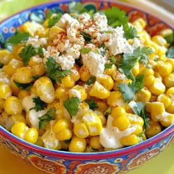Für diesen Salat benötigen wir einige wichtige Zutaten: - Süßer Mais (Ähren oder Tiefkühl) - Queso Fresco oder Feta-Käse - Mayonnaise oder mexikanische Crema Der süße Mais ist das Herzstück dieses Gerichts. Du kannst frische Ähren verwenden oder auf tiefgekühlten Mais zurückgreifen. Beide Optionen sind lecker. Queso Fresco oder Feta-Käse sorgt für einen cremigen Geschmack. Die Mayonnaise oder mexikanische Crema gibt der Mischung eine tolle Textur. Die Gewürze und frischen Zutaten bringen den Salat zum Leben: - Limettensaft, Chilipulver, Knoblauchpulver - Salz, Pfeffer und frischer Koriander - Jalapeño (optional) Limettensaft sorgt für Frische und Säure. Chilipulver und Knoblauchpulver geben einen tollen Geschmack. Salz und Pfeffer runden alles ab. Frischer Koriander bringt eine frische Note. Wenn du es scharf magst, füge auch Jalapeño hinzu. Diese Mischung macht deinen mexikanischen Straßenmais-Salat einzigartig! Für das vollständige Rezept, schau dir die [Full Recipe] an. Um den besten Geschmack zu erzielen, grille ich die Maisähren. Heize den Grill auf mittelhohe Hitze vor. Lege die frischen Maisähren direkt auf den Grill. Grillen sie für 10 bis 15 Minuten. Wende sie regelmäßig. So bekommt der Mais schöne Grillstreifen. Wenn der Mais gar ist, nimm ihn vom Grill. Lass ihn abkühlen, damit du ihn leichter anfassen kannst. Nach dem Abkühlen schneide ich die Körner vorsichtig vom Kolben in eine große Schüssel. Jetzt bereite ich das Dressing vor. In einer kleinen Schüssel vermische ich Mayonnaise, Limettensaft, Chilipulver, Knoblauchpulver und Paprika. Ich schmecke das Dressing mit Salz und Pfeffer ab. Danach gieße ich das Dressing über die Maiskörner in der großen Schüssel. Ich füge dann den zerbröckelten Queso Fresco, gehackten Koriander und die Jalapeño hinzu, falls ich es scharf mag. Ich mische alles sorgfältig, damit die Aromen gut verteilt sind. Nun probiere ich den Salat. Je nach Geschmack passe ich die Würze an. Vielleicht möchte ich mehr Limettensaft oder Salz hinzufügen. Das gibt dem Salat einen frischen Kick. Ich stelle den Salat dann für mindestens 30 Minuten in den Kühlschrank. So verbinden sich die Aromen besser. Serviere den Salat in einer bunten Schüssel. Garniere ihn mit extra Queso Fresco und frischem Koriander. Das sieht nicht nur gut aus, sondern schmeckt auch lecker. Für mehr Informationen, schaue dir das Full Recipe an. - Perfekt gegrillten Mais erhalten: Grillen Sie die Maisärhren bei mittlerer Hitze. Wenden Sie sie alle paar Minuten. So wird der Mais gleichmäßig gar und bekommt einen tollen Grillgeschmack. - Verwendung von frischen Zutaten: Frische Zutaten bringen mehr Geschmack. Verwenden Sie frischen Koriander und Limetten. Das hebt den Geschmack des Salats erheblich. - Zu viel oder zu wenig Dressing: Das richtige Maß ist wichtig. Zu viel Dressing macht den Salat matschig. Zu wenig macht ihn trocken. Beginnen Sie mit weniger und fügen Sie mehr nach Geschmack hinzu. - Falsche Grilltemperatur: Zu hohe Hitze kann den Mais verbrennen. Zu niedrige Hitze führt zu ungleichmäßigem Garen. Testen Sie die Hitze, bevor Sie den Mais auf den Grill legen. - Optische Gestaltung des Salats: Servieren Sie den Salat in einer bunten Schüssel. Garnieren Sie ihn mit extra Queso Fresco und frischem Koriander. Das sieht toll aus und macht Lust auf mehr. - Servierideen für besondere Anlässe: Für Partys können Sie kleine Schalen mit dem Salat füllen. Jeder kann dann seine eigene Portion nehmen. Einfache und schöne Idee! {{image_4}} Um Mexikanischen Straßenmais-Salat für alle zugänglich zu machen, können Sie pflanzliche Mayo verwenden. Diese Option bleibt cremig und lecker. Fügen Sie auch zusätzliche Gemüse und Hülsenfrüchte hinzu. Paprika, schwarze Bohnen oder Avocado passen gut. Diese Zutaten bringen Farbe und Nährstoffe in den Salat. So bleibt der Geschmack frisch und aufregend. Wer es schärfer mag, kann den Salat mit Gewürzen und Saucen anpassen. Fügen Sie mehr Chilipulver oder sogar scharfe Soßen hinzu. Experimentieren Sie mit verschiedenen Käsevarianten. Statt Queso Fresco können Sie auch Feta oder sogar veganen Käse verwenden. Diese Anpassungen bringen neue Geschmäcker in den Salat und machen ihn noch interessanter. Passen Sie die Zutaten je nach Saison an. Im Sommer sind frische Tomaten und Gurken großartig. Im Herbst können Sie geröstete Kürbisstücke hinzufügen. Diese saisonalen Zutaten bringen Abwechslung und Frische in den Salat. Verwenden Sie immer frisches Gemüse, um den besten Geschmack zu erzielen. Um den Salat frisch zu halten, lege ihn in einen luftdichten Behälter. So bleibt der Geschmack erhalten. Wenn du den Salat gut lagerst, bleibt er bis zu drei Tage frisch. Prüfe vor dem Essen immer den Geruch und das Aussehen. Wenn etwas komisch aussieht oder riecht, wirf es weg. Einfrieren ist nicht die beste Option für diesen Salat. Der Mais kann matschig werden. Wenn du es dennoch versuchen möchtest, fülle den Salat in einen gefrierfesten Behälter. Vergiss nicht, das Datum darauf zu schreiben. Zum Auftauen lege den Behälter in den Kühlschrank. Lass ihn über Nacht auftauen, bevor du ihn wieder servierst. Batch-Cooking macht die Zubereitung einfach. Koche mehrere Ähren Mais auf einmal. Du kannst sie dann in einem luftdichten Behälter im Kühlschrank aufbewahren. Frische Zutaten wie Koriander und Jalapeños solltest du erst kurz vor dem Servieren hinzufügen. So bleiben sie knackig und frisch. Mexikanischer Straßenmais-Salat schmeckt toll mit vielen Gerichten. Er passt gut zu: - Gegrilltem Fleisch wie Hähnchen oder Rind - Tacos oder Burritos - Gegrilltem Gemüse - Reis oder Quinoa - Frischem Brot oder Tortillas Diese Kombinationen bringen die Aromen gut zur Geltung. Der Salat gibt jedem Gericht einen frischen Kick. Ja, Sie können den Salat im Voraus machen! - Bereiten Sie ihn bis zu zwei Tage vorher vor. - Lagern Sie ihn in einem luftdichten Behälter im Kühlschrank. - Fügen Sie den Koriander und den Käse erst kurz vor dem Servieren hinzu. Das hält den Salat frisch und knackig. Um den Salat für viele Personen zu machen, erhöhen Sie einfach die Mengen: - Verdoppeln oder verdreifachen Sie die Zutaten. - Achten Sie darauf, genügend Platz in Ihrer Schüssel zu haben. - Mischen Sie alles gut, damit jeder Löffel gleichmäßig gewürzt ist. So genießen alle den tollen Geschmack. Mexikanischer Straßenmais-Salat, auch Esquites genannt, hat seine Wurzeln in Mexiko. - Die Mischung aus gegrilltem Mais, Käse und Gewürzen ist ein beliebter Snack. - Straßenverkäufer bieten diesen Salat oft an. - Es zeigt die Vielfalt der mexikanischen Küche. Die Aromen spiegeln die Kultur und Traditionen Mexikos wider. Für das vollständige Rezept und die Zubereitung klicken Sie hier: [Full Recipe]. Mexikanischer Straßenmais-Salat ist ein köstliches und einfaches Gericht. Wir haben die Hauptzutaten wie süßen Mais, Käse und frische Gewürze besprochen. Die Zubereitung umfasst das Grillen von Mais und das Mischen der Zutaten. Tipps helfen Ihnen, häufige Fehler zu vermeiden. Variationen zeigen, wie Sie den Salat anpassen können. Bei richtiger Lagerung bleibt er frisch und lecker. Genießen Sie die Vielfalt und bereiten Sie köstliche Gerichte aus frischen Zutaten zu!