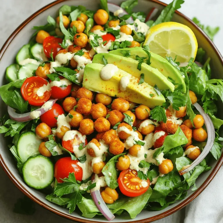 Für einen leckeren Kichererbsen-Shawarma-Salat brauchst du einige Hauptzutaten. Diese geben dem Salat Geschmack und Textur. Die Zutaten sind: - 1 Dose (450 g) Kichererbsen, gut abgespült und abgetropft - 4 Tassen gemischte Blattsalate (z. B. Spinat, Rucola oder nach Wahl) - 1 Tasse Kirschtomaten, halbiert - 1 Gurke, gewürfelt - 1/4 rote Zwiebel, dünn geschnitten - 1/2 Tasse Petersilie, gehackt - 1 Avocado, in Scheiben geschnitten Die Gewürze und Öle machen das Gericht besonders aromatisch. Hier sind die Zutaten, die du brauchst: - 2 Esslöffel Olivenöl - 1 Esslöffel gemahlener Kreuzkümmel - 1 Esslöffel Paprikapulver - 1 Teelöffel gemahlener Kurkuma - 1/2 Teelöffel Chiliflocken - Salz und Pfeffer nach Geschmack Diese Gewürze verleihen den Kichererbsen einen tollen Geschmack. Frische Zutaten sorgen für mehr Geschmack und Farbe. Du kannst die Auswahl an frischen Zutaten nach deinem Geschmack anpassen. Füge zum Beispiel mehr Gemüse hinzu oder verwende saisonale Zutaten. Ein Spritzer Zitronensaft bringt die Aromen zusammen und macht den Salat frisch. Verwende auch ein gutes Tahini-Dressing, um alles zu verbinden. Du kannst das Dressing kaufen oder selbst machen. Für das vollständige Rezept sieh dir die [Full Recipe] an. Mit diesen Zutaten wirst du einen schmackhaften und gesunden Kichererbsen-Shawarma-Salat zaubern! Zuerst heize ich den Ofen auf 200 °C vor. In einer großen Schüssel gebe ich die Kichererbsen, das Olivenöl und die Gewürze. Dazu gehören Kreuzkümmel, Paprikapulver, Kurkuma und Chiliflocken. Ich füge auch Salz und Pfeffer hinzu. Dann rühre ich alles gut um. So werden die Kichererbsen gleichmäßig mit den Gewürzen bedeckt. Jetzt verteile ich die Kichererbsen auf einem Backblech. Sie sollten in einer gleichmäßigen Schicht liegen. Ich backe sie dann für 20 bis 25 Minuten. Nach der Hälfte der Zeit rühre ich sie um. So werden sie goldbraun und knusprig. Während die Kichererbsen im Ofen sind, bereite ich den Salat vor. In einer großen Schüssel mische ich die gemischten Blattsalate, die Kirschtomaten, die gewürfelte Gurke, die dünn geschnittene rote Zwiebel und die gehackte Petersilie. Diese frischen Zutaten sorgen für einen leckeren Geschmack und eine schöne Farbe. Wenn die Kichererbsen fertig sind, lasse ich sie kurz abkühlen. Dann gebe ich sie in die Salatschüssel. Ich vermenge alles vorsichtig, damit die Zutaten gleichmäßig verteilt sind. Danach träufle ich frischen Zitronensaft über den Salat. Ich füge auch das Tahini-Dressing hinzu. Zum Schluss toppe ich den Salat mit Avocado-Scheiben. So sieht der Kichererbsen-Shawarma-Salat toll aus und schmeckt köstlich! Wenn du mehr über die Zubereitung erfahren möchtest, kannst du das Rezept hier finden: [Full Recipe]. Wenn du Zeit sparen willst, bereite die Kichererbsen im Voraus vor. Du kannst sie am Vortag rösten und im Kühlschrank aufbewahren. So sparst du Zeit am Tag der Zubereitung. Schneide auch das Gemüse vorher. Das macht alles schneller und einfacher. Du kannst alles in einer großen Schüssel lagern, bis du bereit bist, den Salat zusammenzustellen. Um die besten Röstaromen zu bekommen, achte auf die Temperatur. Der Ofen sollte wirklich heiß sein, etwa 200 °C. Lege die Kichererbsen in einer einzigen Schicht auf das Backblech. Wenn du sie übereinander stapelst, werden sie nicht knusprig. Rühre sie nach der Hälfte der Backzeit um. So werden sie gleichmäßig goldbraun und knusprig. Du kannst den Salat nach deinem Geschmack anpassen. Füge mehr Gemüse hinzu, wie Paprika oder Karotten. Wenn du es schärfer magst, nimm mehr Chiliflocken. Für ein wenig Süße kannst du Granatapfelkerne oder Rosinen hinzufügen. Das Dressing kannst du auch variieren. Tahini-Dressing ist lecker, aber du kannst auch Joghurt oder ein einfaches Öl-Essig-Dressing verwenden. Für die vollständige Rezeptanleitung, schau dir den Kichererbsen-Shawarma-Salat an. {{image_4}} Der Kichererbsen-Shawarma-Salat ist perfekt für alle. Er ist vegetarisch und kann auch vegan sein. Verwende einfach ein pflanzliches Tahini-Dressing. Wenn du keinen Tahini magst, probiere Avocado oder Hummus. Beide machen den Salat lecker und cremig. Du kannst auch die Kichererbsen durch andere Bohnen ersetzen. Zum Beispiel schwarze Bohnen oder Kidneybohnen. Das gibt dem Salat eine neue Note. Um mehr Geschmack hinzuzufügen, denke an weitere Zutaten. Füge z.B. geröstete Nüsse oder Samen hinzu. Mandeln oder Sonnenblumenkerne passen gut. Du kannst auch Feta-Käse für einen salzigen Kick verwenden. Zum Süßen kannst du Granatapfelkerne oder getrocknete Früchte wie Rosinen nutzen. Sie bringen Farbe und einen fruchtigen Geschmack in den Salat. Das Dressing macht den Unterschied. Neben Tahini kannst du auch Joghurt-Dressing ausprobieren. Es ist erfrischend und passt gut zu den Gewürzen. Ein einfaches Zitronen-Olivenöl-Dressing ist auch sehr lecker. Mische dafür nur Zitronensaft, Olivenöl, Salz und Pfeffer. Für eine scharfe Note füge etwas Chili- oder Knoblauchpulver hinzu. Experimentiere mit verschiedenen Dressings, um deinen perfekten Kichererbsen-Shawarma-Salat zu finden. Weitere Details findest du im Full Recipe. Um die Reste Ihres Kichererbsen-Shawarma-Salats frisch zu halten, verwenden Sie einen luftdichten Behälter. Stellen Sie sicher, dass der Salat gut abgekühlt ist, bevor Sie ihn lagern. So bleibt die Textur der frischen Zutaten besser erhalten. Legen Sie die Avocado separat in einen anderen Behälter, um ihre Frische zu bewahren. Im Kühlschrank hält sich der Kichererbsen-Shawarma-Salat etwa 3 bis 4 Tage. Achten Sie darauf, dass der Behälter gut verschlossen ist. Überprüfen Sie den Salat vor dem Essen auf Geruch oder Farbänderungen. Wenn etwas nicht frisch aussieht, besser wegwerfen. Kichererbsen lassen sich gut einfrieren. Kochen Sie die Kichererbsen vor und lassen Sie sie abkühlen. Füllen Sie sie in einen gefriergeeigneten Beutel oder Behälter. So bleiben sie bis zu 3 Monate haltbar. Um die Kichererbsen zu verwenden, tauen Sie sie im Kühlschrank auf oder geben Sie sie direkt in das Gericht. Für das vollständige Rezept, schauen Sie sich bitte die gesamte Anleitung an. Kichererbsen sind sehr nahrhaft. Sie sind reich an Proteinen und Ballaststoffen. Das hilft dir, länger satt zu bleiben. Kichererbsen fördern auch die Verdauung. Sie enthalten viele Vitamine und Mineralien. Dazu gehören Eisen, Magnesium und B-Vitamine. Diese Nährstoffe unterstützen deine Gesundheit. Sie können auch helfen, deinen Blutzuckerspiegel zu regulieren. Das macht sie ideal für eine ausgewogene Ernährung. Ja, du kannst diesen Kichererbsen-Shawarma-Salat im Voraus zubereiten. Die Kichererbsen bleiben knusprig, wenn du sie frisch backst. Du kannst jedoch die anderen Zutaten vorher mischen. Bereite die Kichererbsen und das Dressing erst kurz vor dem Servieren zu. So bleibt der Salat frisch und lecker. Wenn du Reste hast, lagere sie in einem luftdichten Behälter. So kannst du sie bis zu drei Tage genießen. Um den Salat schärfer zu machen, füge mehr Chiliflocken hinzu. Du kannst auch frischen Jalapeño oder scharfe Sauce verwenden. Achte darauf, die Schärfe nach deinem Geschmack anzupassen. Ein anderer Tipp ist, etwas Pfeffer in das Dressing zu geben. Experimentiere mit verschiedenen Gewürzen, um deinen perfekten Geschmack zu finden. So wird der Kichererbsen-Shawarma-Salat aufregend und lecker! Kichererbsen-Shawarma-Salat bringt frische und gesunde Aromen auf den Tisch. Wir haben die Hauptzutaten, die Zubereitung und geniale Tipps behandelt. Du kannst das Rezept leicht anpassen und variieren. Denke daran, die Reste richtig aufzubewahren, um nichts zu verschwenden. Kichererbsen sind außerdem gesund und machen satt. Sie eignen sich gut zum Vorbereiten im Voraus. Folge diesen einfachen Schritten, um dein Gericht zu perfektionieren. Viel Spaß beim Kochen und Experimentieren mit neuen Geschmäckern!