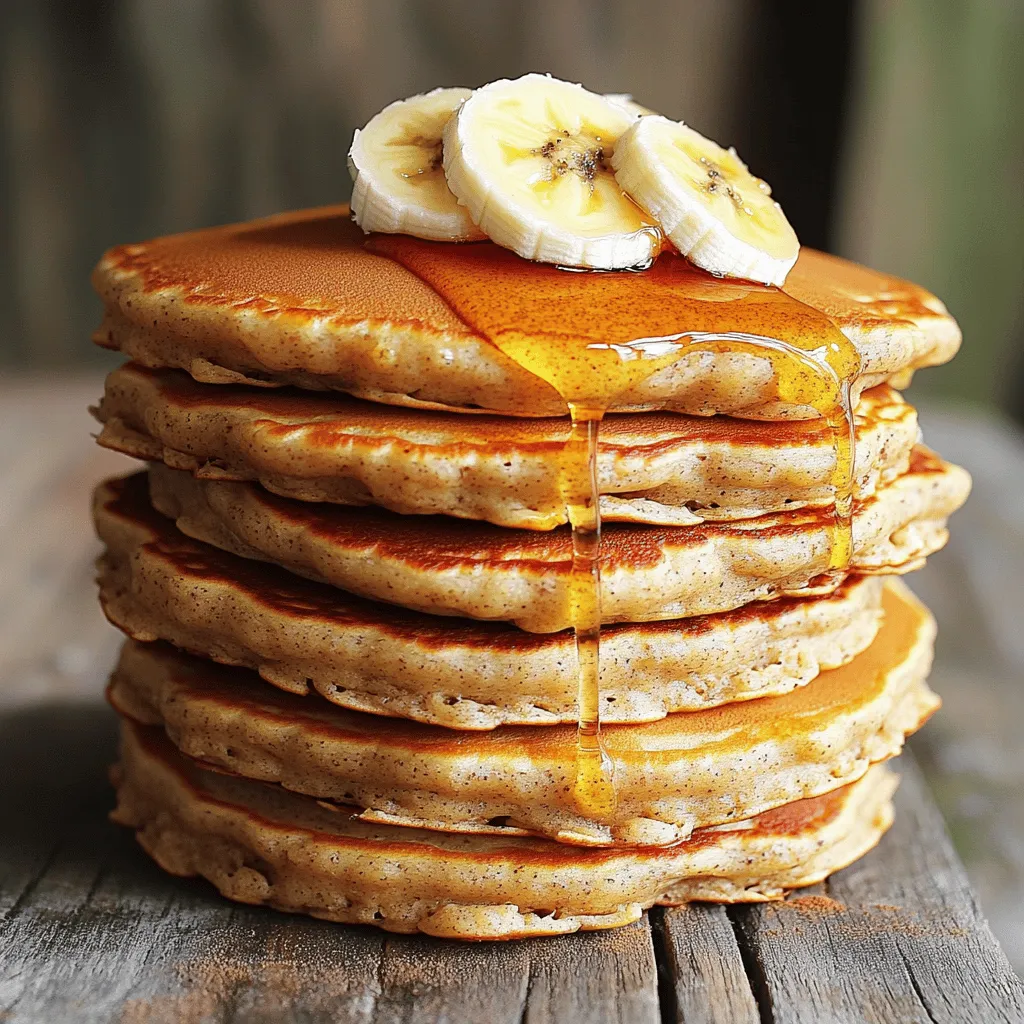 Für gesunde Bananen-Hafer-Pfannkuchen brauchen Sie einige einfache Zutaten. Diese sind: - 1 Tasse zarte Haferflocken - 1 reife Banane - 1 Tasse Mandelmilch (oder eine andere Milch) - 1 Esslöffel Honig oder Ahornsirup - 1 Teelöffel Backpulver - 1/2 Teelöffel Vanilleextrakt - 1/4 Teelöffel Zimt - Eine Prise Salz - Kokosöl oder Sprühfett (für die Pfanne) Diese Zutaten machen die Pfannkuchen gesund und lecker. Die Haferflocken geben einen guten Ballaststoffgehalt. Die Banane sorgt für natürliche Süße. Die beste Banane für diese Pfannkuchen ist eine reife Banane. Eine reife Banane hat braune Flecken. Diese zeigen an, dass die Banane süß ist. Sie gibt den Pfannkuchen den besten Geschmack. Wählen Sie eine Banane, die leicht drückbar ist. So erkennen Sie, dass sie perfekt ist. Überreife Bananen sind auch gut zum Backen. Sie können einige Zutaten ersetzen, wenn Sie möchten. Hier sind einige Alternativen und ihre Vorteile: - Haferflocken: Verwenden Sie glutenfreie Haferflocken für eine glutenfreie Option. - Milch: Kokosmilch oder Sojamilch sind gute Alternativen. - Süßungsmittel: Statt Honig können Sie auch Agavendicksaft verwenden. - Zimt: Für einen anderen Geschmack, probieren Sie Muskatnuss. Diese Alternativen können die Nährstoffe erhöhen und neue Geschmäcker hinzufügen. Experimentieren Sie mit den Zutaten, um Ihre perfekten Pfannkuchen zu finden. Weitere Details finden Sie im Full Recipe. Zuerst bereite ich die Haferflocken vor. Ich gebe die zarten Haferflocken in einen Mixer. Dann püriere ich sie, bis sie fein sind. Das gibt uns eine tolle Basis für die Pfannkuchen. Es ist wichtig, die Haferflocken gut zu mahlen. So wird der Teig glatt und lecker. Jetzt ist es Zeit, die anderen Zutaten hinzuzufügen. Ich nehme eine reife Banane und schäle sie. Dann gebe ich sie zusammen mit der Mandelmilch in den Mixer. Ich füge auch 1 Esslöffel Honig oder Ahornsirup hinzu. Das gibt Süße. Dann kommen 1 Teelöffel Backpulver, 1/2 Teelöffel Vanilleextrakt, 1/4 Teelöffel Zimt und eine Prise Salz dazu. Ich mixe alles gut durch, bis der Teig glatt ist. Wenn der Teig zu dick ist, gebe ich etwas mehr Mandelmilch dazu. So erreiche ich die perfekte Konsistenz für die Pfannkuchen. Ich erhitze jetzt eine Pfanne bei mittlerer Hitze. Dabei benutze ich etwas Kokosöl oder Sprühfett, um die Pfanne einzufetten. Dann gieße ich 1/4 Tasse Teig für jeden Pfannkuchen in die Pfanne. Ich brate die Pfannkuchen 2-3 Minuten. Wenn Blasen auf der Oberfläche erscheinen, sind sie bereit zum Wenden. Ich drehe die Pfannkuchen um und brate sie weitere 1-2 Minuten. Sie sollten goldbraun sein. Ich wiederhole diesen Schritt mit dem restlichen Teig. So einfach ist es! Für das volle Rezept, schau dir die vollständige Anleitung an. Ein häufiger Fehler ist das Übermixen des Teigs. Das macht die Pfannkuchen zäh. Mixen Sie nur, bis alles verbunden ist. Achten Sie darauf, die Pfanne nicht zu heiß zu machen. Eine zu hohe Hitze verbrennt die Außenseite, während die Innenseite roh bleibt. Verwenden Sie auch frische Zutaten. Alte Bananen können den Geschmack beeinträchtigen. Die richtige Konsistenz ist wichtig für fluffige Pfannkuchen. Der Teig sollte dick, aber gießbar sein. Wenn er zu dick ist, fügen Sie mehr Mandelmilch hinzu. Wenn er zu dünn ist, können Sie etwas Hafermehl hinzufügen. Lassen Sie den Teig einige Minuten ruhen. Dadurch quellen die Haferflocken und der Teig wird dicker. Servieren Sie die Pfannkuchen warm. Stapeln Sie sie schön auf einem Teller. Träufeln Sie etwas Honig oder Ahornsirup darauf. Fügen Sie frische Bananenscheiben und eine Prise Zimt hinzu. Für eine extra Portion Nährstoffe, streuen Sie Nüsse oder Samen darüber. Diese Ergänzungen machen die Pfannkuchen noch leckerer und gesünder. {{image_4}} Es gibt viele Möglichkeiten, gesunde Bananen-Hafer-Pfannkuchen zu variieren. Ich teile einige meiner Lieblingsideen mit dir. Nüsse und Samen bringen Knusprigkeit und Nährstoffe in die Pfannkuchen. Walnüsse, Mandeln oder Chiasamen sind tolle Optionen. Füge eine Handvoll in den Teig hinzu, bevor du ihn mixt. Du erhältst dadurch nicht nur mehr Textur, sondern auch gesunde Fette und Proteine. Achte darauf, die Menge nicht zu übertreiben, damit der Teig nicht zu schwer wird. Die Wahl der Milch kann den Geschmack ändern. Mandelmilch ist süß und leicht. Du kannst auch Hafermilch oder Sojamilch verwenden. Jede Milch bringt ihren eigenen Geschmack und Nährwert mit. Wenn du eine cremigere Textur magst, probiere Kokosmilch. Sie gibt den Pfannkuchen einen tropischen Touch. Das Süßen deiner Pfannkuchen kann kreativ sein. Honig und Ahornsirup sind beliebt. Du kannst aber auch Dattelsirup oder Agavendicksaft verwenden. Zimt ist ein klassisches Gewürz, das du nicht vergessen solltest. Für etwas mehr Kick kannst du Muskatnuss oder Kardamom hinzufügen. Diese Gewürze bringen Wärme und Tiefe in deinen Pfannkuchenteig. Für das komplette Rezept, schau dir die Full Recipe an. Wenn Sie Pfannkuchen übrig haben, lassen Sie sie zuerst abkühlen. Packen Sie die Pfannkuchen in einen luftdichten Behälter. Sie können auch Backpapier zwischen die Pfannkuchen legen. Das verhindert, dass sie aneinander kleben. Lagern Sie die Pfannkuchen im Kühlschrank. So bleiben sie frisch und lecker für bis zu drei Tage. Um die Pfannkuchen wieder aufzuwärmen, nutzen Sie eine Pfanne oder die Mikrowelle. In der Pfanne erhitzen Sie die Pfannkuchen bei mittlerer Hitze. Wenden Sie sie nach einer Minute. In der Mikrowelle legen Sie die Pfannkuchen auf einen Teller. Decken Sie sie mit einem feuchten Papiertuch ab. Erwärmen Sie sie für 20 bis 30 Sekunden. So bleiben sie fluffig und warm. Die Zutaten für die gesunden Bananen-Hafer-Pfannkuchen sind in der Regel lange haltbar. Haferflocken können bis zu einem Jahr gelagert werden. Bananen sollten jedoch innerhalb von ein paar Tagen verbraucht werden, wenn sie reif sind. Mandelmilch hält sich im Kühlschrank etwa eine Woche nach dem Öffnen. Überprüfen Sie das Haltbarkeitsdatum auf der Verpackung. So stellen Sie sicher, dass Ihre Zutaten frisch bleiben. Gesunde Bananen-Hafer-Pfannkuchen haben etwa 100 bis 150 Kalorien pro Pfannkuchen. Die genaue Zahl hängt von den verwendeten Zutaten ab. Wenn du weniger Honig oder Sirup nimmst, sinkt die Kalorienzahl. Diese Pfannkuchen sind nahrhaft, dank der Haferflocken und Bananen. Sie geben dir Energie für den Tag. Ja, du kannst die Pfannkuchen glutenfrei machen. Verwende glutenfreie Haferflocken. Achte darauf, dass diese als glutenfrei gekennzeichnet sind. Das sorgt dafür, dass keine Gluten-Kontamination stattfindet. Diese Anpassung macht die Pfannkuchen für alle geeignet. So kannst du sie auch genießen, wenn du Gluten vermeidest. Wenn du keine Banane magst oder sie nicht zur Hand hast, gibt es Alternativen. Apfelmus ist eine gute Option. Verwende etwa 1/4 Tasse Apfelmus für eine Banane. Du kannst auch pürierte Süßkartoffel oder Kürbis verwenden. Diese Optionen geben den Pfannkuchen eine süße Note und eine tolle Konsistenz. Die gesunden Bananen-Hafer-Pfannkuchen sind einfach zuzubereiten. Wir haben die besten Zutaten, Tipps und Varianten behandelt. Denke an die richtige Banane und die optimale Teigkonsistenz. Experimente mit Nüssen oder verschiedenen Milchalternativen bringen neuen Geschmack. Lagere Reste gut, um Verschwendung zu vermeiden und Fragen dazu sind geklärt. Diese Pfannkuchen sind gesund und lecker. Probiere sie aus und genieße eine nahrhafte Mahlzeit!
