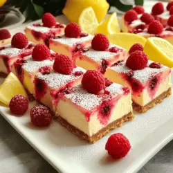 Für diese leckeren Riegel braucht ihr folgende Zutaten: - 1 ½ Tassen Graham-Cracker-Brösel - ½ Tasse ungesalzene Butter, geschmolzen - 2 Esslöffel Zucker - 450g Frischkäse, weich - 200g Kristallzucker - 2 große Eier - 2 Esslöffel frischer Zitronensaft - Schale von 1 Zitrone - 1 Tasse frische Himbeeren (oder gefrorene, aufgetaut) - 1 Teelöffel Vanilleextrakt - Puderzucker zum Bestäuben (optional) Diese Zutaten sorgen für einen tollen Geschmack und eine schöne Textur. Die Kombination aus Zitronen und Himbeeren gibt den Riegeln eine frische Note. Falls ihr einige Zutaten nicht habt, gibt es gute Alternativen. Statt Graham-Crackern könnt ihr Kekse verwenden. Für die Butter könnt ihr auch Kokosöl verwenden. Wenn ihr keinen Frischkäse habt, nehmt Quark. So bleibt die Struktur fast gleich. Für die Himbeeren könnt ihr auch Erdbeeren oder Blaubeeren nutzen. Wählt frische Himbeeren, wenn ihr sie bekommt. Sie sind saftiger und geschmackvoller. Der Frischkäse sollte weich sein, damit er sich gut vermischen lässt. So bekommt ihr eine glatte Füllung. Achtet bei der Zitrone auf Bio-Qualität, wenn möglich. So vermeidet ihr Pestizide und nutzt die Schale besser. Qualität zählt in der Küche! Zuerst heize ich den Ofen auf 160°C vor. Ich fette eine 23x23 cm große Backform ein oder lege sie mit Backpapier aus. So kann ich die Riegel später leicht entfernen. In einer mittelgroßen Schüssel mische ich 1 ½ Tassen Graham-Cracker-Brösel, ½ Tasse geschmolzene Butter und 2 Esslöffel Zucker. Diese Mischung drücke ich gleichmäßig und fest auf den Boden der Backform. Ich backe die Kruste für 10 Minuten und lasse sie dann leicht abkühlen. In einer großen Schüssel schlage ich 450g weichen Frischkäse glatt. Dann füge ich 200g Kristallzucker hinzu und schlage weiter. Jetzt gebe ich 2 große Eier nacheinander hinzu, wobei ich nach jeder Zugabe gründlich mische. Danach füge ich 2 Esslöffel frischen Zitronensaft, die Schale von 1 Zitrone und 1 Teelöffel Vanilleextrakt hinzu. Ich rühre alles gut um. Schließlich füge ich vorsichtig 1 Tasse frische Himbeeren hinzu und falte sie ein, ohne sie zu zerdrücken. Ich gieße die Käsekuchenfüllung über die abgekühlte Kruste und verteile sie gleichmäßig. Dann backe ich die Riegel für 30-35 Minuten. Die Mitte sollte fest sein und leicht wackeln, wenn ich die Form schüttle. Nach dem Backen lasse ich die Riegel bei Raumtemperatur etwa eine Stunde abkühlen. Dann stelle ich sie für mindestens 3 Stunden in den Kühlschrank. Jetzt sind die Riegel bereit zum Schneiden und Servieren. Für den letzten Schliff bestäube ich sie mit Puderzucker, wenn ich möchte. Ein häufiger Fehler ist, die Mischung zu lange zu schlagen. Das kann die Füllung zu luftig machen. Achte darauf, die Zutaten nur bis zur Verbindung zu mixen. Ein weiterer Fehler ist, die Himbeeren zu zerdrücken. Füge sie vorsichtig hinzu und falte sie sanft ein. Für die perfekte Konsistenz ist der Frischkäse entscheidend. Stelle sicher, dass er weich ist. Du kannst ihn vorher bei Raumtemperatur stehen lassen. Achte darauf, die Eier einzeln hinzuzufügen und gut zu vermischen. So erhältst du eine glatte Mischung. Lass die Riegel nach dem Backen gut abkühlen. Das hilft, die richtige Textur zu erreichen. Um deine Riegel schön zu präsentieren, arrangiere sie auf einer hübschen Servierplatte. Dekoriere sie mit frischen Himbeeren und Zitronenscheiben. Ein wenig Puderzucker obenauf sieht toll aus. Du kannst auch kleine Papierteller verwenden, um jedem ein Stück zu geben. Mach das Dessert einladend und lecker! {{image_4}} Du kannst die Himbeeren in diesem Rezept durch andere Beeren ersetzen. Erdbeeren sind eine tolle Wahl. Sie geben einen süßen Geschmack und eine schöne Farbe. Auch Blaubeeren oder Brombeeren passen gut zu den Zitronen. Achte darauf, die Beeren gut zu waschen und zu prüfen. Das macht die Riegel noch leckerer. Um die Riegel glutenfrei zu machen, nutze glutenfreie Graham-Cracker. Diese sind in vielen Läden erhältlich. Du kannst auch Mandeln oder Haferflocken verwenden. Mische sie mit geschmolzener Butter, um die Kruste zu machen. Achte darauf, dass alle anderen Zutaten ebenfalls glutenfrei sind. So kann jeder die Riegel genießen. Für eine vegane Version der Riegel, ersetze den Frischkäse durch eine pflanzliche Alternative. Es gibt viele tolle Produkte auf dem Markt. Verwende auch 1/4 Tasse Apfelmus anstelle von Eiern. Für den Zucker, nutze Kokosnusszucker oder Agavendicksaft. Diese Zutaten geben den Riegeln einen guten Geschmack und halten sie lecker. Um die Zitronen-Himbeer-Käsekuchen-Riegel frisch zu halten, lege sie in einen luftdichten Behälter. Trenne die Schichten mit Backpapier, damit sie nicht aneinander kleben. So bleiben sie schön und lecker. Im Kühlschrank halten die Riegel bis zu einer Woche. Wenn du sie für längere Zeit aufbewahren möchtest, friere sie ein. Im Gefrierfach sind sie bis zu drei Monate haltbar. Achte darauf, sie gut einzupacken, um Frostbrand zu vermeiden. Um die Riegel aufzuwärmen, nimm sie aus dem Kühlschrank. Lass sie bei Raumtemperatur stehen. Das dauert etwa 30 Minuten. Wenn du sie warm magst, kannst du sie für kurze Zeit in die Mikrowelle stellen. Stelle sicher, dass du sie nicht zu lange erhitzt, damit sie nicht austrocknen. Ja, das geht! Du kannst die Himbeeren mit anderen Beeren austauschen. Erdbeeren, Heidelbeeren oder Brombeeren sind tolle Optionen. Diese Früchte bringen auch eine frische Note. Achte darauf, die Menge gleich zu halten. So bleibt die Balance der Aromen erhalten. Die Riegel sind im Kühlschrank bis zu einer Woche haltbar. Du kannst sie auch gut einfrieren. Im Gefrierfach bleiben sie bis zu drei Monate frisch. Achte darauf, sie in einem luftdichten Behälter zu lagern. So bleiben sie lecker und saftig. Wenn die Riegel nicht fest sind, könnte das an der Backzeit liegen. Backe sie länger, bis die Mitte leicht wackelt, aber nicht flüssig ist. Lass sie auch ausreichend im Kühlschrank ruhen. Manchmal brauchen sie einfach mehr Zeit, um fest zu werden. Das vollständige Rezept findest du im Abschnitt über die Zutaten. Dort siehst du alle Schritte und benötigten Zutaten, um diese köstlichen Riegel zu machen. In diesem Artikel habe ich alle wichtigen Schritte für Zitronen-Himbeer-Käsekuchen-Riegel erklärt. Wir haben die Hauptzutaten, Alternativen und wichtige Hinweise besprochen. Auch die Schritt-für-Schritt-Anleitung und hilfreiche Tipps waren dabei. Denke daran, beim Backen kreativ zu sein und Variationen auszuprobieren. Halte auch die Lagerungstipps im Hinterkopf, um die Riegel frisch zu halten. Viel Spaß beim Backen und genießen!