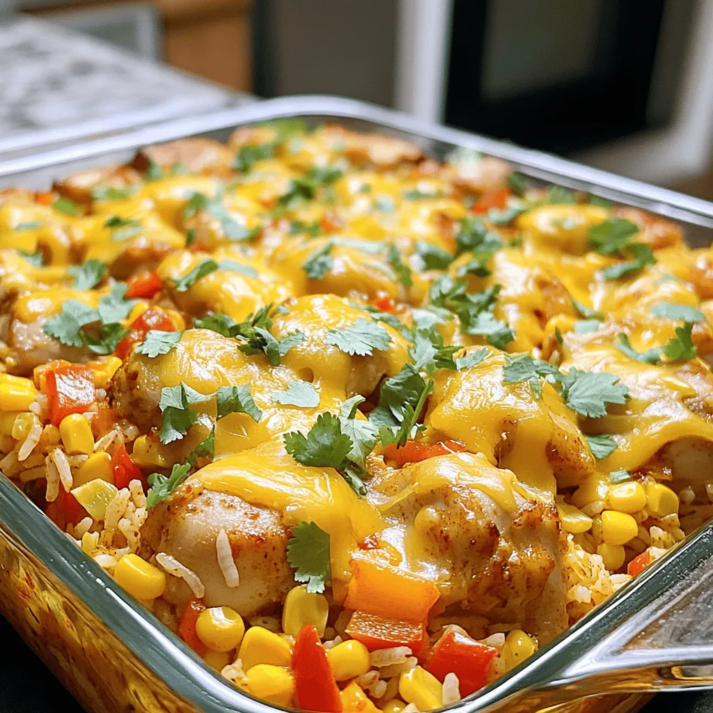Um einen köstlichen Spicy Chicken and Rice Bake zuzubereiten, brauchen Sie folgende Zutaten: - 2 Tassen Jasminreis, gewaschen - 4 Tassen Hühnerbrühe - 450 g Hähnchenschenkel (ohne Haut und Knochen), in mundgerechte Stücke geschnitten - 1 mittelgroße Zwiebel, gehackt - 3 Knoblauchzehen, fein gehackt - 1 rote Paprika, gewürfelt - 1 grüne Paprika, gewürfelt - 1 Dose (400 g) gewürfelte Tomaten, abgetropft - 1 Esslöffel Chilipulver - 1 Teelöffel Kreuzkümmel - 1/2 Teelöffel geräuchertes Paprikapulver - 1/4 Teelöffel Cayennepfeffer (nach Geschmack anpassen) - 1 Tasse Maiskörner (frisch oder gefroren) - 1 Tasse geriebener Käse (Cheddar oder Pepper Jack) - 2 Esslöffel Olivenöl - Salz und Pfeffer nach Geschmack - Frischer Koriander, gehackt (zum Garnieren) Jede Zutat hat ihren eigenen Platz im Gericht. Der Jasminreis sorgt für die perfekte Basis. Die Hühnerbrühe bringt Geschmack und Saftigkeit. Hähnchenschenkel sind zart und fügen viel Aroma hinzu. Zwiebeln und Knoblauch geben Tiefe. Die Paprika bringt Farbe und Süße ins Spiel. Die Gewürze sorgen für die nötige Schärfe und Würze. Käse rundet das Ganze ab und macht das Gericht besonders lecker. Die frischen Kräuter am Ende geben dem Auflauf etwas Frische. Wenn Sie den Auflauf nach dem Full Recipe zubereiten, werden Sie die perfekte Balance der Aromen erleben. Heize deinen Ofen auf 190°C vor. Nimm eine große ofenfeste Pfanne oder einen Dutch Oven. Erhitze das Olivenöl bei mittlerer Hitze. Füge die gehackte Zwiebel hinzu. Brate sie etwa 3-4 Minuten, bis sie glasig ist. Jetzt kommt der Knoblauch. Rühre ihn mit der roten und grünen Paprika ein. Brate alles weitere 3-4 Minuten, bis das Gemüse weich ist. Erhöhe die Hitze auf mittelhoch. Füge die Hähnchenstücke hinzu. Würze sie mit Salz, Pfeffer, Chilipulver, Kreuzkümmel, geräuchertem Paprikapulver und Cayennepfeffer. Koche die Mischung etwa 5-7 Minuten, bis das Hähnchen leicht gebräunt ist. Gib den gewaschenen Jasminreis in die Pfanne. Füge die Hühnerbrühe, gewürfelte Tomaten und den Mais hinzu. Rühre alles gut um, damit sich die Zutaten vermischen. Bringe die Mischung zum sanften Kochen. Nimm sie dann vom Herd. Decke die Pfanne mit einem Deckel oder Aluminiumfolie ab. Backe das Ganze im Ofen für etwa 25-30 Minuten. Der Reis sollte zart sein und die Brühe aufnehmen. Nimm die Pfanne aus dem Ofen. Decke sie ab und streue den geriebenen Käse gleichmäßig darüber. Stelle die Pfanne ohne Abdeckung zurück in den Ofen. Backe sie für weitere 5-7 Minuten, bis der Käse geschmolzen und blubbernd ist. Lass das Gericht etwa 5 Minuten ruhen. Garniere den Auflauf mit frischem Koriander. Um den Geschmack deines würzigen Hähnchen-Reis-Auflaufs zu verbessern, kannst du verschiedene Gewürze und Zutaten hinzufügen. Zum Beispiel: - Koriander: Frisch gehackt, bringt er einen tollen Geschmack. - Limettensaft: Ein Spritzer frisch gepresster Limettensaft hebt die Aromen an. - Olivenöl: Verwende hochwertiges Olivenöl für mehr Tiefe. - Chili-Flocken: Für mehr Schärfe, einfach etwas hinzufügen. Diese kleinen Anpassungen machen einen großen Unterschied! Der Käse spielt eine wichtige Rolle in diesem Gericht. Hier sind einige Käsevarianten, die gut schmelzen: - Cheddar: Er hat einen kräftigen Geschmack und schmilzt gut. - Pepper Jack: Er bringt Würze und Schmelze. - Mozzarella: Für eine mildere, cremige Textur. Du kannst auch Käse mischen, um neue Geschmäcker zu kreieren! Wenn du den Auflauf servierst, achte darauf, ihn direkt aus der Pfanne zu bringen. Hier sind einige Ideen für Beilagen und Dips: - Guacamole: Eine cremige, frische Beilage passt perfekt dazu. - Salsa: Frisch gemachte Salsa bringt Frische und Farbe. - Reis-Salat: Ein einfacher Reis-Salat ergänzt den Auflauf gut. Diese Beilagen machen dein Essen noch bunter und leckerer! {{image_4}} In einer vegetarischen Version ersetzen Sie das Hähnchen durch Tofu oder Kichererbsen. Diese Optionen sind gesund und fügen Protein hinzu. Sie können auch mehr Gemüse verwenden. Zucchini, Karotten oder Brokkoli sind gute Wahl. Diese Gemüse bringen Farbe und Nährstoffe in das Gericht. Schneiden Sie das Gemüse klein, damit es gleichmäßig gart. Wenn Sie es schärfer mögen, erhöhen Sie die Menge an Chilipulver oder Cayennepfeffer. Beginnen Sie mit einem kleinen Löffel, dann probieren Sie das Gericht. Fügen Sie nach Bedarf mehr Gewürz hinzu. Sie können auch frische Chilis oder scharfe Soßen verwenden. Diese geben dem Auflauf einen tollen Kick. Anstelle von Jasminreis können Sie auch braunen Reis oder Quinoa nutzen. Diese Alternativen sind nahrhaft und lecker. Brauner Reis braucht etwas länger zum Kochen, also passen Sie die Kochzeit an. Quinoa ist schneller gar und sorgt für eine leichte Textur. Achten Sie darauf, die Flüssigkeitsmenge entsprechend anzupassen. Für das vollständige Rezept besuchen Sie die Seite mit dem Würzigen Hähnchen-Reis-Auflauf. Um die Reste des würzigen Hähnchen-Reis-Auflaufs frisch zu halten, lege sie in einen luftdichten Behälter. Du kannst sie bis zu fünf Tage im Kühlschrank aufbewahren. Wenn du mehr Zeit benötigst, friere die Reste ein. In einem gefrierfesten Behälter bleiben die Reste bis zu drei Monate genießbar. Achte darauf, die Portionen klein zu halten, damit du sie leicht auftauen kannst. Um den Auflauf wieder aufzuwärmen, gibt es mehrere einfache Methoden. Du kannst ihn in der Mikrowelle aufwärmen. Stelle die Leistung auf mittel und erhitze ihn in 1-2 Minuten Schritten, bis er heiß ist. Alternativ kannst du den Auflauf im Ofen auf 175°C aufwärmen. Decke ihn mit Aluminiumfolie ab, um ein Austrocknen zu verhindern, und backe ihn 15-20 Minuten. Überprüfe, ob das Gericht gleichmäßig warm ist. Der würzige Hähnchen-Reis-Auflauf bleibt im Kühlschrank bis zu fünf Tage genießbar. Wenn du ihn einfrierst, kannst du ihn bis zu drei Monate lagern. Achte darauf, den Auflauf gut zu verpacken, um Gefrierbrand zu vermeiden. Wenn du ihn auftauen möchtest, lasse ihn über Nacht im Kühlschrank. So bleibt der Geschmack und die Textur am besten erhalten. Die Vorbereitungszeit für diesen Auflauf beträgt etwa 15 Minuten. Die Gesamtzeit ist eine Stunde. In dieser Zeit backt das Gericht im Ofen und entwickelt seinen vollen Geschmack. Ich empfehle, alles bereit zu haben, bevor du beginnst. So läuft alles glatt. Ja, du kannst Hähnchenbrust verwenden. Hähnchenschenkel sind saftiger, aber Brust ist magerer. Hähnchenbrust benötigt weniger Zeit zum Kochen. Wenn du sie verwendest, schneide sie in kleine Stücke. Achte darauf, den Auflauf nicht zu lange zu backen, damit das Hähnchen zart bleibt. Um den Auflauf milder zu machen, reduziere die Menge an Chilipulver und Cayennepfeffer. Du kannst auch mehr Gemüse wie Karotten oder Erbsen hinzufügen. Diese bringen Süße und mildern die Schärfe. Verwende auch milden Käse, wenn du magst. So wird das Gericht kinderfreundlicher und lecker. Der würzige Hähnchen-Reis-Auflauf ist einfach zuzubereiten. Wir haben die wichtigsten Zutaten, die Schritt-für-Schritt-Anleitung und nützliche Tipps behandelt. So kannst du den Geschmack perfekt anpassen und variieren. Egal, ob du eine vegetarische Version probieren oder Reste aufbewahren möchtest, die Möglichkeiten sind groß. Dieser Auflauf ist ein schmackhaftes Gericht für jede Gelegenheit und leicht anzupassen. Probiere es aus und genieße ein schnelles, köstliches Essen!