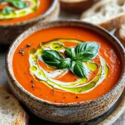 - 2 Esslöffel Olivenöl - 1 mittelgroße Zwiebel, gewürfelt - 3 Knoblauchzehen, fein gehackt - 4 Tassen reife Tomaten, gehackt oder 2 Dosen ganze, geschälte Tomaten - 1 Tasse Gemüsebrühe - 1 Teelöffel Zucker (zur Balance der Säure) - Salz und Pfeffer nach Geschmack - 1 Tasse Schlagsahne oder Kokoscreme für eine milchfreie Option - 1/2 Tasse frische Basilikumblätter, gehackt - Optional: geriebener Parmesan zum Servieren Die Zutaten für die cremige Tomaten-Basilikum-Suppe sind einfach, aber voller Geschmack. Das Olivenöl gibt der Suppe eine schöne Basis. Die Zwiebel und der Knoblauch bringen Tiefe und Aroma. Tomaten sind die Hauptzutat. Sie sorgen für die cremige Konsistenz und den frischen Geschmack. Das Gemüsebrühe gibt der Suppe zusätzliche Tiefe. Der Zucker hilft, die Säure der Tomaten auszugleichen. Salz und Pfeffer sind wichtig, um den Geschmack zu verstärken. Wenn du die Suppe milchfrei magst, ist Kokoscreme eine tolle Option. Sie macht die Suppe genauso cremig. Das Basilikum bringt einen frischen, aromatischen Kick. Wenn du magst, kannst du Parmesan oben drauf geben. Das gibt einen tollen Geschmack und eine schöne Präsentation. Mit diesen Zutaten bereitest du eine köstliche Suppe zu, die sowohl einfach als auch lecker ist. Du findest das komplette Rezept im Abschnitt "Full Recipe". - Zwiebel und Knoblauch vorbereiten: Beginne mit einer mittelgroßen Zwiebel. Schneide sie in kleine Würfel. Nimm drei Knoblauchzehen und hacke sie fein. Diese beiden Zutaten sind die Basis für unseren Geschmack. - Tomaten vorbereiten (frisch oder aus der Dose): Du kannst vier Tassen frische, reife Tomaten verwenden. Alternativ sind zwei Dosen ganze, geschälte Tomaten auch gut. Wenn du frische Tomaten nimmst, schneide sie in kleine Stücke. - Olivenöl erhitzen und Zwiebel glasig dünsten: Nimm einen großen Topf und erhitze zwei Esslöffel Olivenöl bei mittlerer Hitze. Füge die gewürfelte Zwiebel hinzu. Dünste sie etwa fünf bis sieben Minuten, bis sie weich wird. - Knoblauch zufügen und kurz mitdünsten: Jetzt gib den fein gehackten Knoblauch in den Topf. Dünste ihn für ein bis zwei Minuten mit. Achte darauf, dass er nicht anbrennt. - Tomaten und Zucker hinzufügen und kochen: Rühre die vorbereiteten Tomaten und einen Teelöffel Zucker unter. Der Zucker hilft, die Säure der Tomaten auszugleichen. Koche das Ganze für weitere fünf bis zehn Minuten, bis die Tomaten weich sind. - Gemüsebrühe einrühren und köcheln lassen: Gieße eine Tasse Gemüsebrühe in den Topf. Rühre alles gut um und lasse die Suppe für etwa 15 Minuten köcheln. So können sich die Aromen gut vermischen. - Suppe pürieren und Sahne einrühren: Nimm einen Stabmixer und püriere die Suppe, bis sie glatt ist. Wenn du eine stückigere Textur magst, püriere nur die Hälfte. Rühre dann eine Tasse Schlagsahne ein und erhitze sie für fünf Minuten. - Basilikum und Gewürze hinzufügen: Füge eine halbe Tasse frisch gehackte Basilikumblätter hinzu. Schmecke die Suppe mit Salz und Pfeffer ab. Nimm den Topf vom Herd. Jetzt hast du eine wunderbare, cremige Tomaten-Basilikum-Suppe. Du kannst die Suppe heiß servieren und optional mit geriebenem Parmesan garnieren. Wenn du mehr Details und Tipps möchtest, schau dir das [Full Recipe] an! Für die perfekte Konsistenz deiner cremigen Tomaten-Basilikum-Suppe sind die richtigen Püriertechniken wichtig. Du kannst einen Stabmixer verwenden, um die Suppe direkt im Topf zu pürieren. Das gibt dir Kontrolle über die Textur. Wenn du eine stückigere Suppe magst, püriere nur die Hälfte. Alternativ kannst du die Suppe in einen Standmixer geben. Achte darauf, den Dampf entweichen zu lassen, damit es nicht spritzt. Die Verwendung von Sahne macht die Suppe reichhaltiger. Eine milchfreie Option ist Kokoscreme, die einen leicht süßen Geschmack hinzufügt. Frische Kräuter bringen Aroma. Verwende frisches Basilikum, um den Geschmack zu intensivieren. Du kannst auch andere Kräuter wie Oregano oder Thymian hinzufügen. Diese Kräuter harmonieren gut mit Tomaten. Die Gewürze sind ebenfalls wichtig. Du kannst die Suppe mit einer Prise Paprika oder Pfeffer anpassen. Ein Spritzer Zitronensaft kann die Aromen aufhellen. Experimentiere, bis du die perfekte Balance findest. Die Präsentation macht viel aus. Serviere die Suppe in vorgewärmten Schalen. Das hält sie länger heiß. Ein Schuss Olivenöl obendrauf sorgt für einen eleganten Look. Garnituren wie geriebener Parmesan oder frisches Basilikum setzen Akzente. Du kannst auch knuspriges Brot als Beilage anbieten. Das gibt einen tollen Kontrast zur cremigen Suppe. {{image_4}} Eine gute Methode, die Suppe zu variieren, ist das Hinzufügen von anderen Gemüsesorten. Karotten bringen eine süße Note und machen die Suppe noch gesünder. Paprika fügt eine schöne Farbe und einen leichten Crunch hinzu. Du kannst auch Kürbis oder Zucchini verwenden. Diese Gemüsearten geben der Suppe eine besondere Tiefe. Sie sind leicht zu finden und in den meisten Geschäften erhältlich. Wenn du eine vegane Option suchst, ersetze die Schlagsahne durch Kokoscreme. Diese sorgt für eine cremige Textur und einen feinen Geschmack. Glutenfreie Anpassungen sind ebenfalls einfach. Achte darauf, dass die Gemüsebrühe glutenfrei ist. So kannst du die Suppe ohne Bedenken genießen. Möchtest du etwas Aufregung? Füge Chili hinzu, um die Suppe schärfer zu machen. Es bringt einen tollen Kick. Außerdem kannst du mit verschiedenen Käsesorten experimentieren. Feta oder Gouda geben der Suppe einen neuen Geschmack. Diese Überraschungen machen dein Gericht besonders und spannend. Um die cremige Tomaten-Basilikum-Suppe frisch zu halten, stelle sie in einen luftdichten Behälter. Lass die Suppe nach dem Kochen auf Raumtemperatur abkühlen. Danach decke sie gut ab und stelle sie in den Kühlschrank. Diese Suppe bleibt bis zu 5 Tage frisch. Wichtig ist, sie nicht zu lange stehen zu lassen, um die Qualität zu sichern. Um die Suppe einzufrieren, lass sie ebenfalls auf Raumtemperatur abkühlen. Fülle die Suppe in gefriergeeignete Behälter. Achte darauf, etwas Platz im Behälter zu lassen. Die Suppe kann bis zu 3 Monate im Gefrierfach bleiben. Wenn du die Suppe wieder aufwärmen möchtest, stelle sie über Nacht in den Kühlschrank zum Auftauen. Erhitze sie dann langsam in einem Topf. Rühre gut um, um die Konsistenz zu verbessern. Manchmal trennt sich die Sahne beim Einfrieren. Wenn das passiert, püriere die Suppe noch einmal, um sie wieder cremig zu machen. Für mehr Details kannst du das [Full Recipe] anschauen. Du kannst die Suppe bis zu fünf Tage im Kühlschrank aufbewahren. Achte darauf, sie in einem luftdichten Behälter zu lagern. Wenn du die Suppe länger aufbewahren willst, friere sie ein. So bleibt der Geschmack frisch. Die Suppe hält sich bis zu drei Monate im Gefrierfach. Denke daran, sie langsam im Kühlschrank aufzutauen, damit die Konsistenz gut bleibt. Ja, du kannst frische Tomaten verwenden! Sie können jedoch mehr Zeit zum Kochen brauchen. Frische Tomaten bieten einen helleren Geschmack. Die Dosentomaten sind oft reifer und süßer. Beide Optionen haben ihre Vor- und Nachteile. Es hängt also von deinem Geschmack ab. Wenn du frische Tomaten nimmst, wähle reife, saftige Sorten für das beste Ergebnis. Um die Suppe schärfer zu machen, füge etwas Chili oder Cayennepfeffer hinzu. Du kannst auch frische Jalapeños oder Serrano-Paprika verwenden. Eine andere Option ist, rote Pfefferflocken zu streuen. Beginne mit einer kleinen Menge und taste dich langsam vor. So kannst du die Schärfe nach deinem Wunsch anpassen. Ja, die Suppe lässt sich gut im Slow Cooker zubereiten. Einfach alle Zutaten in den Topf geben und gut umrühren. Stelle den Slow Cooker auf niedrig und lasse die Suppe etwa 6-8 Stunden kochen. Die Aromen verbinden sich gut. Püriere die Suppe nach dem Kochen wie im Rezept beschrieben. Das Ergebnis ist eine leckere, cremige Suppe. Zu dieser Suppe passen viele Beilagen. Knuspriges Brot ist eine tolle Wahl. Du kannst auch Croutons oder einen frischen Salat servieren. Parmesan oder frische Kräuter als Garnitur machen die Suppe noch besser. Für einen besonderen Touch empfehle ich, etwas Pesto darüber zu träufeln. So wird jede Portion zu einem kleinen Fest! Zusammenfassend haben wir die wichtigsten Zutaten und Schritte für eine köstliche Suppe besprochen. Wir haben auch Tipps zur perfekten Konsistenz und zur Geschmacksanpassung gegeben. Variationen wie Gemüseoptionen und diätetische Anpassungen setzen neue Akzente. Beachte die Lagerungshinweise, um die Frische zu bewahren. Experimentiere mit den vorgeschlagenen Beilagen für ein rundes Gericht. Mit diesen Informationen bist du bereit, deine eigene leckere Suppe zu kreieren. Viel Spaß beim Kochen!