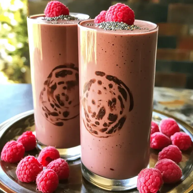 Für deinen Schokoladen-Himbeeren-Protein-Smoothie brauchst du einige frische und nahrhafte Zutaten. Diese Zutaten machen deinen Smoothie gesund und lecker. Hier sind die Hauptzutaten: - 1 Tasse ungesüßte Mandelmilch - 1 reife Banane - 1 Portion Schokoladen-Protein-Pulver - 1 Tasse gefrorene Himbeeren - 1 Esslöffel Mandelbutter - 1 Esslöffel Chiasamen Die ungesüßte Mandelmilch gibt deinem Smoothie eine sanfte Basis. Die Banane sorgt für natürliche Süße und Cremigkeit. Das Schokoladen-Protein-Pulver liefert dir wichtige Proteine. Himbeeren bringen einen fruchtigen Kick und viele Vitamine. Mandelbutter gibt einen nussigen Geschmack, und Chiasamen fügen Ballaststoffe hinzu. Um deinen Smoothie noch besser zu machen, kannst du einige optionale Zutaten hinzufügen. Diese Zutaten sind nicht notwendig, aber sie können den Geschmack verbessern. Hier sind einige Vorschläge: - 1 Teelöffel Honig (optional für zusätzlichen Süßgeschmack) - Eiswürfel (optional, für eine dickere Konsistenz) Honig kann deinem Smoothie eine zusätzliche Süße geben, besonders wenn du es süßer magst. Eiswürfel helfen, deinen Smoothie kühl und dick zu machen. Die Wahl der Zutaten ist wichtig für einen großartigen Smoothie. Hier sind einige Tipps, um hochwertige Zutaten auszuwählen: - Kaufe frische, reife Früchte. Sie schmecken besser und sind gesünder. - Wähle ungesüßte Mandelmilch ohne Zusatzstoffe. - Achte auf hochwertige Protein-Pulver ohne Zuckerzusatz. - Verwende Bio-Himbeeren, wenn möglich. Sie sind meist voller Nährstoffe. Hochwertige Zutaten verbessern den Geschmack und die Nährstoffe deines Smoothies. Du kannst das ganze Rezept im [Full Recipe] nachlesen. Zuerst bereiten Sie Ihren Mixer vor. Stellen Sie sicher, dass er sauber ist und richtig funktioniert. Ich empfehle einen Hochleistungsmixer, um die besten Ergebnisse zu erzielen. Überprüfen Sie die Klingen. Sie sollten scharf und frei von Rost sein. Dies hilft, die Zutaten gut zu vermischen. Jetzt können wir mit der Zubereitung beginnen. Nehmen Sie eine große Tasse ungesüßte Mandelmilch und gießen Sie sie in den Mixer. Fügen Sie eine reife Banane hinzu. Diese sorgt für eine natürliche Süße. Dann kommt eine Portion Schokoladen-Protein-Pulver dazu. Es gibt dem Smoothie einen tollen Schokoladengeschmack. Fügen Sie eine Tasse gefrorene Himbeeren hinzu. Diese machen den Smoothie frisch und fruchtig. Dann kommt ein Esslöffel Mandelbutter. Diese gibt eine cremige Textur. Ein Esslöffel Chiasamen sorgt für zusätzliche Nährstoffe. Wenn Sie es süßer mögen, können Sie einen Teelöffel Honig dazugeben. Jetzt mixen Sie alles gut durch, bis die Mischung cremig ist. Wenn Sie eine dickere Konsistenz wünschen, fügen Sie Eiswürfel hinzu und mixen Sie erneut. Probieren Sie den Smoothie und passen Sie die Süße nach Ihrem Geschmack an. Gießen Sie den fertigen Smoothie in Gläser. Garnieren Sie ihn mit frischen Himbeeren für einen schönen Look. Servieren Sie den Smoothie kalt. Er passt gut zu einem gesunden Frühstück oder als Snack. Sie können auch ein paar Nüsse oder eine Scheibe Vollkornbrot dazugeben. Für eine Extraportion Protein, genießen Sie ihn mit griechischem Joghurt. Diese Kombination macht den Genuss noch besser. Wenn Sie mehr über die Zutaten erfahren möchten, schauen Sie sich das Full Recipe an. Um die beste Konsistenz zu erreichen, achte auf die Menge der Flüssigkeit. Zu wenig Flüssigkeit macht den Smoothie dick. Füge mehr Mandelmilch hinzu, wenn es zu fest ist. Gefrorene Himbeeren machen den Smoothie kühl und cremig. Wenn du es dicker magst, füge Eiswürfel hinzu. Mixe dann alles gut durch. Jeder hat andere Vorlieben. Du kannst die Banane durch eine andere Frucht ersetzen. Probiere es mit Mango oder Ananas. Für einen zusätzlichen Kick kannst du auch einen Schuss Zimt hinzufügen. Wenn du es süßer magst, nimm mehr Honig oder benutze Agavendicksaft. So passt der Smoothie zu deinem Geschmack. Du kannst den Smoothie auch im Voraus zubereiten. Mixe alle Zutaten und fülle sie in einen Behälter. Stelle ihn in den Kühlschrank. So hast du eine schnelle Mahlzeit für die Woche. Achte darauf, den Smoothie vor dem Trinken gut durchzuschütteln. Dadurch mischen sich die Zutaten wieder gut. Wenn du ihn einfrieren möchtest, fülle ihn in Eiswürfelformen. So hast du immer einen schnellen Snack zur Hand. Probiere das Rezept für den Schokoladen-Himbeeren-Protein-Smoothie aus dem Abschnitt "Full Recipe". {{image_4}} Du kannst andere Früchte in deinen Smoothie geben. Erdbeeren passen gut zu Schokolade. Sie bringen eine süße Note. Auch Bananen sind eine tolle Wahl. Sie machen den Smoothie cremiger. Mango gibt einen frischen, tropischen Geschmack. Probiere, was dir gefällt. Du kannst die gefrorenen Himbeeren ersetzen oder kombinieren. Für eine vegane Version kannst du pflanzliches Protein-Pulver nutzen. Achte darauf, dass alle Zutaten vegan sind. Die Mandelmilch ist schon vegan. Verwende glutenfreies Protein-Pulver, wenn du glutenfrei leben möchtest. Alle anderen Zutaten sind ebenfalls glutenfrei. So bleibt dein Smoothie lecker und gesund. Es gibt viele Protein-Pulver auf dem Markt. Whey-Protein ist sehr beliebt, enthält aber Milch. Wenn du Milchprodukte meidest, probiere Erbsenprotein oder Reisprotein. Diese sind pflanzlich und leicht verdaulich. Du kannst auch Hanfprotein verwenden. Es hat einen nussigen Geschmack. Jedes Protein-Pulver hat seine eigene Textur. Teste verschiedene Sorten, um deinen Favoriten zu finden. Für das beste Ergebnis, folge dem [Full Recipe]. Wenn Sie einen Rest Ihres Schokoladen-Himbeere Protein-Smoothies haben, bewahren Sie ihn in einem luftdichten Behälter auf. So bleibt er frisch. Stellen Sie den Behälter in den Kühlschrank. Der Smoothie bleibt dort bis zu zwei Tage genießbar. Rühren Sie ihn vor dem Trinken gut durch. Sie können den Smoothie auch einfrieren. Füllen Sie ihn in Eiswürfelformen oder einen gefrierfesten Behälter. So haben Sie einen schnellen Snack für später. Der gefrorene Smoothie bleibt bis zu einem Monat haltbar. Um ihn zu genießen, lassen Sie ihn über Nacht im Kühlschrank auftauen oder mixen Sie ihn gefroren mit etwas Milch. Achten Sie darauf, wie der Smoothie aussieht und riecht. Wenn er seltsam riecht oder die Farbe ändert, entsorgen Sie ihn. Der Schokoladen-Himbeere Protein-Smoothie schmeckt am besten frisch zubereitet. Verwenden Sie die Full Recipe, um sicherzustellen, dass Sie alle Zutaten richtig kombinieren. Dies hilft, den besten Geschmack zu erzielen. Ein Schokoladen-Himbeeren-Protein-Smoothie hat etwa 300 bis 400 Kalorien. Die genaue Zahl hängt von den Zutaten ab. Wenn du die Mandelmilch und den Honig anpasst, ändert sich die Kalorienzahl. Ja, du kannst den Smoothie ohne Protein-Pulver machen. Er wird dann weniger eiweißreich, aber immer noch lecker. Du kannst stattdessen Joghurt oder Nüsse verwenden, um mehr Protein zu bekommen. Die Kombination aus Schokolade und Himbeeren ist nicht nur köstlich, sondern auch gesund. Schokolade liefert Antioxidantien, die gut für das Herz sind. Himbeeren sind reich an Vitaminen und Ballaststoffen. Zusammen fördern sie das Wohlbefinden und die Gesundheit. Ein guter Smoothie braucht die richtigen Zutaten, die richtig zubereitet werden. In diesem Artikel haben wir die Hauptzutaten und optionale Extras besprochen. Du hast gelernt, wie du einen perfekten Smoothie machst und wie du ihn aufbewahrst. Auch die verschiedenen Variationen und Tipps für die Konsistenz waren wichtig. Denk daran, hochwertige Zutaten zu wählen. Jetzt hast du genug Wissen, um leckere, gesunde Smoothies zu machen, die du genießen kannst. Experimentiere und finde deine Favoriten. Viel Spaß beim Mixen!