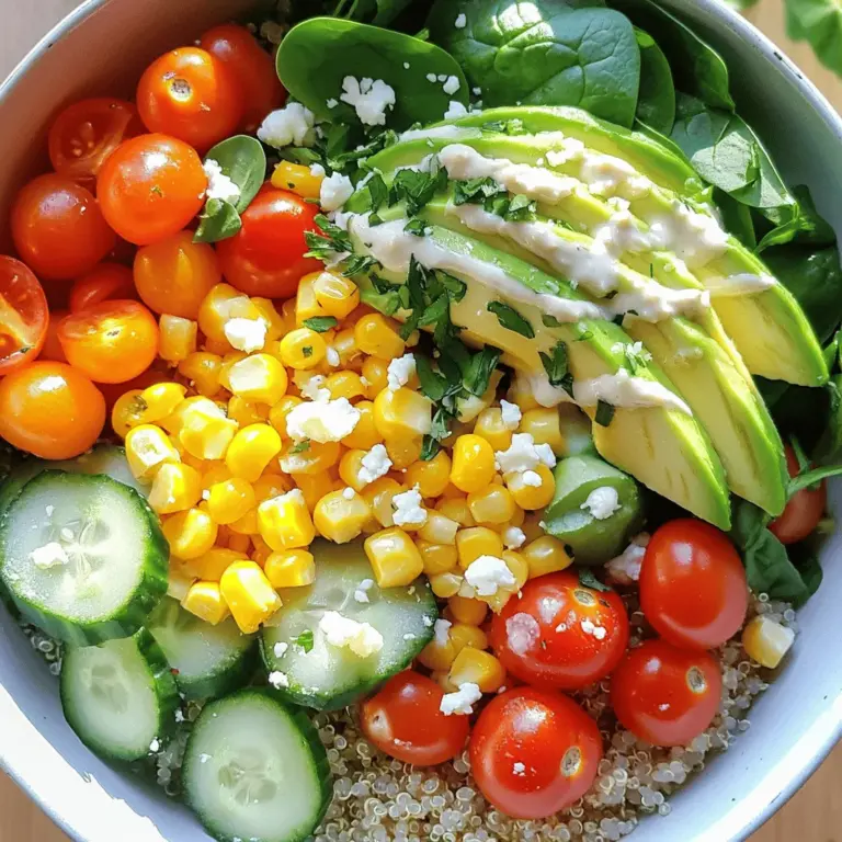 Die Hauptzutaten sind frisch und gesund. Sie geben der Schale Geschmack und Farbe. Hier sind die Zutaten, die du brauchst: - 1 Tasse Quinoa, gut abgespült - 2 Tassen Gemüsebrühe oder Wasser - 1 Tasse Kirschtomaten, halbiert - 1 Tasse Gurke, gewürfelt - 1 Paprika (in beliebiger Farbe), gewürfelt - 1 Tasse Maiskörner (frisch oder gefroren) - 1 Avocado, in Scheiben geschnitten - 1 Tasse Spinat oder gemischte Blattsalate - 1/4 Tasse Feta-Käse, zerkrümelt (optional) Jede dieser Zutaten hat ihre eigenen Vorteile. Quinoa ist reich an Proteinen und Ballaststoffen. Gemüse bringt viele Vitamine. Du kannst deine Schale anpassen. Hier sind einige gesunde Beilagen: - Kichererbsen für mehr Protein - Gegrillte Zucchini für extra Geschmack - Rote Beete für eine süße Note - Nüsse oder Samen für einen Crunch Diese Beilagen erhöhen den Nährwert. Sie machen die Schale auch noch leckerer. Für die Zubereitung brauchst du einige Utensilien: - Ein mittelgroßer Topf für die Quinoa - Eine große Schüssel für die Zutaten - Eine kleine Schüssel für das Dressing - Ein Schneidebrett und ein scharfes Messer - Ein Esslöffel und ein Teelöffel für das Messen Mit diesen Utensilien wird die Zubereitung einfach. Du kannst schnell und effizient arbeiten. Nutze die Full Recipe für die besten Ergebnisse. Zuerst kochen wir die Quinoa. Nimm einen mittelgroßen Topf. Gib zwei Tassen Gemüsebrühe oder Wasser hinein. Bringe die Flüssigkeit zum Kochen. Füge dann eine Tasse Quinoa hinzu, die du gut abgespült hast. Reduziere die Hitze und decke den Topf ab. Lass die Quinoa 15 bis 20 Minuten köcheln. Sie ist fertig, wenn sie fluffig ist und die Flüssigkeit aufgesogen wurde. Nimm den Topf vom Herd und lasse die Quinoa weitere fünf Minuten ruhen. Verwende eine Gabel, um die Quinoa aufzulockern. Während die Quinoa kocht, bereite das Dressing vor. Nimm eine kleine Schüssel. Gib 1/4 Tasse Tahini, 2 Esslöffel Zitronensaft und 1 Esslöffel Olivenöl hinein. Füge Salz und Pfeffer nach Geschmack hinzu. Verquirle die Mischung gut. Ist das Dressing zu dick? Füge etwas Wasser hinzu, bis die Konsistenz passt. Das Dressing sollte cremig und leicht flüssig sein. Jetzt kommt der spaßige Teil: die Zusammenstellung. Nimm eine große Schüssel. Gib die gekochte Quinoa hinein. Füge die Kirschtomaten, Gurke, Paprika, Mais und Spinat hinzu. Mische alles sanft, bis die Zutaten gut verteilt sind. Verteile die Quinoamischung gleichmäßig auf Servierschalen. Belege jede Schale mit Avocadoscheiben und zerkrümeltem Feta-Käse, wenn du magst. Drizzle das Tahini-Dressing großzügig darüber. Garniere mit frischen Kräutern. Jetzt kannst du deine Sommer Gemüsekraftschalen genießen! Um den Geschmack deiner Sommer Veggie Power Bowls zu erhöhen, nutze Gewürze und frische Kräuter. Ein Hauch von Kreuzkümmel oder Paprika kann viel bewirken. Diese Gewürze bringen Wärme und Tiefe. Frische Kräuter wie Basilikum oder Petersilie fügen Frische hinzu und machen das Gericht lebendiger. Du kannst auch etwas Chili hinzufügen, wenn du es schärfer magst. So wird jede Schale zu einem Geschmackserlebnis. Die Zutaten in diesen Bowls sind nicht nur lecker, sondern auch sehr gesund. Quinoa ist eine tolle Proteinquelle. Sie enthält alle neun essentiellen Aminosäuren. Gemüse wie Kirschtomaten, Gurken und Paprika sind reich an Vitaminen. Diese helfen deinem Körper, stark und gesund zu bleiben. Avocado bringt gesunde Fette mit. Feta-Käse, wenn du ihn hinzufügst, gibt Calcium. All diese Zutaten zusammen fördern deine Gesundheit. Die Präsentation ist wichtig. Ein schöner Teller macht das Essen noch besser. Serviere die Power Bowls in bunten Schalen. Schichte die Zutaten für einen tollen Look. Beginne mit der Quinoa, dann die bunten Gemüse und oben drauf die Avocadoscheiben. Ein wenig zerkrümelter Feta und frische Kräuter geben den letzten Schliff. Ein Auge isst mit, also lass deine Bowls strahlen! {{image_4}} Dieser Sommer Gemüsekraftschalen-Rezept ist sehr anpassbar. Für eine vegetarische Option können Sie Feta verwenden oder weglassen. Wenn Sie den Käse weglassen, wird die Schale vegan. Um den Geschmack zu verbessern, fügen Sie Nüsse oder Samen hinzu. Diese geben extra Crunch und Nährstoffe. Das Rezept ist bereits glutenfrei, da Quinoa von Natur aus kein Gluten enthält. Wenn Sie jedoch andere Zutaten verwenden, wie Sojasauce oder Dressings, prüfen Sie die Etiketten. Es gibt viele glutenfreie Optionen auf dem Markt. Achten Sie darauf, frische Zutaten zu wählen, um die besten Ergebnisse zu erzielen. Das Schöne an diesen Power Bowls ist, dass Sie mit den Zutaten spielen können. Nutzen Sie saisonales Gemüse, das in Ihrer Region wächst. Im Sommer sind Zucchini, Auberginen und frische Kräuter großartig. Im Herbst können Sie Kürbis oder Rüben verwenden. Dies macht das Gericht nicht nur lecker, sondern auch nachhaltig. Schauen Sie auf lokale Märkte, um die frischesten Zutaten zu finden. Um die Kraftschalen frisch zu halten, lagere sie in einem luftdichten Behälter. Du kannst die Schalen im Kühlschrank aufbewahren. Achte darauf, dass das Dressing separat bleibt. So bleibt alles knackig und lecker. Frische Zutaten machen den Unterschied. Wähle nur frisches Gemüse und Kräuter. Lagere sie im Gemüsefach des Kühlschranks. So bleiben sie länger frisch. Vor der Verwendung wasche das Gemüse. Das entfernt Schmutz und Bakterien. Die Reste der Kraftschalen halten sich bis zu drei Tage im Kühlschrank. Achte darauf, dass sie gut verpackt sind. Überprüfe die Reste vor dem Essen. Wenn sie seltsam riechen oder aussehen, wirf sie weg. Gesunde Ernährung ist wichtig! Sommer Gemüsekraftschalen sind sehr gesund. Sie enthalten viel frisches Gemüse. Dieses Gemüse liefert Vitamine und Mineralien. Quinoa ist eine tolle Quelle für Proteine. Diese Schalen sind voll von Ballaststoffen, die gut für die Verdauung sind. Sie sind auch leicht und erfrischend. Ideal für heiße Tage! Die Kombination aus gesunden Fetten und frischen Zutaten macht sie nahrhaft. Ja, du kannst andere Gemüse verwenden! Sei kreativ mit deinen Zutaten. Zucchini, Brokkoli oder Karotten passen gut dazu. Auch grüne Bohnen oder Radieschen sind tolle Optionen. Achte darauf, dass die gewählten Gemüse frisch sind. So bleibt der Geschmack toll. Mische, was du magst. Das macht die Schalen spannend und lecker. Eine Portion Sommer Gemüsekraftschalen hat etwa 400 Kalorien. Das hängt von den verwendeten Zutaten ab. Wenn du Feta hinzufügst, können die Kalorien steigen. Quinoa ist eine sättigende Zutat. Du fühlst dich nach einer Portion wohl. Diese Schalen sind nahrhaft, aber nicht schwer. Ideal für eine gesunde Mahlzeit im Sommer. Probiere das Rezept, um alles selbst zu erleben! [Full Recipe] Sommer Gemüsekraftschalen sind einfach und gesund. Wir haben die Hauptzutaten besprochen und wie man sie zubereitet. Ich habe Tipps gegeben, um den Geschmack zu steigern und die Gerichte schön zu präsentieren. Denk daran, die Optionen für Vegetarier und Veganer in Betracht zu ziehen. Lagere die Schalen richtig, um die Frische zu erhalten. Du kannst auch beim Experimentieren kreativ sein. Diese Schalen bringen Farbe und Nährstoffe auf deinen Teller!