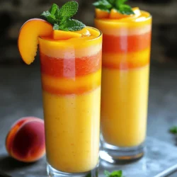 Für den Mango-Pfirsich Sonnenaufgang-Smoothie brauchen wir einige frische Zutaten. Hier sind die Hauptzutaten: - 1 reife Mango, geschält und gewürfelt - 1 reifer Pfirsich, entkernt und gewürfelt - 1 Banane, in Scheiben geschnitten - 240 ml Kokosmilch oder Mandelmilch - 120 g griechischer Joghurt oder eine Milch-Alternative - 1 Esslöffel Honig oder Ahornsirup (optional) - 120 ml Eiswürfel - Frische Minzblätter zum Garnieren Diese Zutaten bieten eine tolle Mischung aus Süße und Cremigkeit. Die Mango und der Pfirsich bringen viel Saftigkeit mit. Die Banane macht den Smoothie schön dick. Kokosmilch sorgt für einen tropischen Geschmack. Zusätzlich zu den Hauptzutaten kann man einige Ergänzungen verwenden. Zum Beispiel: - Chiasamen: Sie fügen Ballaststoffe und Omega-3-Fettsäuren hinzu. - Spinat: Er macht den Smoothie grün und ist sehr gesund. - Proteinpulver: Ideal für einen zusätzlichen Eiweißkick. Diese Ergänzungen bieten mehr Nährstoffe. Sie passen gut zu den fruchtigen Aromen. Bei der Auswahl von Mango und Pfirsich ist Reife wichtig. Eine reife Mango hat eine glatte, leicht glänzende Haut. Sie sollte bei sanftem Druck leicht nachgeben. Ein reifer Pfirsich hat eine feine, samtige Haut. Er riecht süß und duftet frisch. Wenn die Früchte noch hart sind, lassen Sie sie bei Raumtemperatur reifen. Nach ein paar Tagen sind sie bereit für den Smoothie. Wenn sie zu reif sind, verwenden Sie sie schnell, um die beste Frische zu genießen. Diese Tipps sorgen dafür, dass Ihr Mango-Pfirsich Sonnenaufgang-Smoothie lecker und voll von Geschmack ist. Für die vollständige Zubereitung schauen Sie sich das [Full Recipe] an. Zuerst sammeln wir alle Zutaten für den Mango-Pfirsich Sonnenaufgang-Smoothie. Das macht alles einfacher. Du brauchst: - 1 reife Mango, geschält und gewürfelt - 1 reifen Pfirsich, entkernt und gewürfelt - 1 Banane, in Scheiben geschnitten - 240 ml Kokosmilch (oder Mandelmilch) - 120 g griechischer Joghurt (oder eine Milch-Alternative) - 1 Esslöffel Honig oder Ahornsirup (optional) - 120 ml Eiswürfel - Frische Minzblätter zum Garnieren Achte darauf, dass die Mango und der Pfirsich reif sind. Sie sollten süß und saftig sein. Das macht den Smoothie noch besser. Wasche die Früchte gut, bevor du sie schneidest. Jetzt kommt der spannende Teil. Nimm deinen Mixer und gebe die gewürfelte Mango, den Pfirsich und die Bananenscheiben hinein. Füge die Kokosmilch und den griechischen Joghurt dazu. Wenn du es süßer magst, füge den Honig oder Ahornsirup hinzu. Gib dann die Eiswürfel in den Mixer. Mische alles auf hoher Stufe, bis die Mischung glatt und cremig ist. Wenn nötig, stoppe den Mixer und schabe die Seiten ab. Das sorgt dafür, dass alles gut vermischt ist. Probiere den Smoothie. Vielleicht möchtest du die Süße anpassen. Mische erneut, falls du etwas hinzufügst. Wenn dein Smoothie zu dick ist, füge mehr Kokosmilch hinzu. Mische dann wieder. Wenn er zu dünn ist, gib mehr gefrorene Früchte oder Eiswürfel dazu. Für mehr Süße kannst du mehr Honig oder Ahornsirup hinzufügen. Denke daran, dass die Frucht auch süß ist. Sei also vorsichtig mit dem Zusatz. Jetzt hast du einen tollen Mango-Pfirsich Sonnenaufgang-Smoothie. Gieße ihn in hohe Gläser und garniere mit frischen Minzblättern. Das sieht nicht nur gut aus, sondern schmeckt auch frisch und lecker. Du kannst die vollständige Zubereitung im Full Recipe sehen. Ein häufiges Problem beim Mixen ist die Konsistenz. Wenn der Smoothie zu dick ist, fügen Sie mehr Flüssigkeit hinzu. Wasser oder Kokosmilch funktionieren gut. Ist er zu dünn, geben Sie mehr gefrorene Früchte hinzu. Manchmal kann der Geschmack auch zu fad sein. In diesem Fall hilft ein Spritzer Zitrone oder etwas mehr Honig. Um die perfekte Textur zu erreichen, starten Sie mit niedrigem Tempo. So vermischen sich die Zutaten gut. Sobald alles gut vermischt ist, erhöhen Sie die Geschwindigkeit. Mixen Sie für etwa 30 bis 60 Sekunden. Stoppen Sie den Mixer und schaben Sie die Seiten ab, damit alles gleichmäßig wird. Achten Sie darauf, den Smoothie nicht zu lange zu mixen. Das kann ihn wässrig machen. Die Präsentation macht viel aus. Gießen Sie den Smoothie in hohe Gläser. Garnieren Sie mit frischen Minzblättern. Für einen schönen Effekt können Sie die Früchte schichten. Dazu pürieren Sie die Mango und den Pfirsich jeweils mit etwas Kokosmilch. Gießen Sie die Mischung nacheinander ins Glas. Fügen Sie Pfirsichscheiben am Glasrand hinzu. So sieht der Smoothie noch leckerer aus und ist ein echter Hingucker. Für die vollständige Zubereitung des Mango-Pfirsich Sonnenaufgang-Smoothies schauen Sie sich das [Full Recipe] an. {{image_4}} Du kannst diesen Smoothie leicht ändern. Wenn du andere Früchte magst, probiere Ananas oder Himbeeren. Diese Früchte bringen frische Aromen und Farben. Du kannst auch gefrorene Früchte verwenden. Diese machen den Smoothie noch kühler und cremiger. Neben Früchten kannst du auch andere Zutaten hinzufügen. Probiere zum Beispiel Chiasamen für mehr Ballaststoffe. Diese kleinen Samen machen deinen Smoothie gesünder. Auch Spinat kann eine gute Wahl sein. Er gibt dir viele Vitamine und fällt im Geschmack kaum auf. Wenn du Schokoladengeschmack magst, füge Kakaopulver hinzu. Das gibt deinem Smoothie einen besonderen Kick. Wenn du vegan bist, benutze pflanzliche Milch. Kokosmilch oder Mandelmilch sind super Alternativen. Für den Joghurt kannst du Soja- oder Kokosjoghurt nutzen. Diese Alternativen sind lecker und gesund. Achte darauf, dass du einen Honigersatz wählst, wenn du süßen möchtest. Ahornsirup ist eine tolle Option. So wird dein Smoothie einfach für alle geeignet! Mache deinen Mango-Pfirsich Sonnenaufgang-Smoothie ganz nach deinem Geschmack! Schau dir das [Full Recipe] an, um die Basis zu finden. Nach dem Mixen bleibt oft etwas Smoothie übrig. Um ihn frisch zu halten, fülle den Rest in einen luftdichten Behälter. Stelle den Behälter in den Kühlschrank. So bleibt der Smoothie für etwa einen Tag gut. Rühre ihn vor dem Trinken gut um. Die Früchte setzen Wasser frei, was die Konsistenz ändern kann. Du kannst auch die Zutaten für den Mango-Pfirsich Sonnenaufgang-Smoothie einfrieren. Schneide die Mango, den Pfirsich und die Banane in Stücke. Lege sie in einen Gefrierbeutel und presse die Luft heraus. So bleiben die Früchte bis zu drei Monate frisch. Wenn du einen Smoothie machen willst, nimm die Früchte einfach aus dem Gefrierfach und püriere sie direkt. Wenn du die gefrorenen Zutaten verwenden möchtest, lass sie kurz auftauen. Du kannst sie auch direkt gefroren in den Mixer geben. Das ergibt einen kühlen und cremigen Smoothie. Achte darauf, keine zu alten Zutaten zu verwenden. Gefrorene Früchte behalten ihre Nährstoffe. Sie sind eine einfache und gesunde Option für deinen Smoothie! Der Mango-Pfirsich Sonnenaufgang-Smoothie ergibt etwa 2 bis 3 Portionen. Das hängt davon ab, wie groß Ihre Gläser sind. Wenn Sie mehr benötigen, können Sie die Zutaten einfach verdoppeln. So haben Sie genug für Familie oder Freunde. Die Zutaten sind nicht nur lecker, sondern auch gesund. Mango ist reich an Vitamin C und A. Sie stärkt das Immunsystem und fördert die Hautgesundheit. Pfirsiche sind ebenfalls nahrhaft. Sie enthalten Ballaststoffe, die gut für die Verdauung sind. Banane gibt Ihnen Energie und ist eine gute Kaliumquelle. Kokosmilch sorgt für eine cremige Textur und ist laktosefrei. Griechischer Joghurt liefert viel Eiweiß und unterstützt die Muskeln. Jedes Element trägt zu einem gesunden Lebensstil bei. Ja, Sie können den Smoothie für Meal Prep vorbereiten. Mixen Sie die Zutaten einfach im Voraus. Füllen Sie den Smoothie in luftdichte Behälter. Lagern Sie ihn im Kühlschrank, und genießen Sie ihn innerhalb von 1 bis 2 Tagen. Für einen kühlen Genuss können Sie auch einen Teil der Zutaten einfrieren. So haben Sie immer einen schnellen und gesunden Snack zur Hand. Wenn Sie die [Full Recipe] beachten, erhalten Sie die besten Ergebnisse! Der Mango-Pfirsich Sonnenaufgang-Smoothie ist einfach und lecker. Du hast gelernt, wie man ihn macht, welche Zutaten wichtig sind und wie man die Konsistenz anpasst. Es gibt Lösungen für gängige Probleme und viele Variationen. Du kannst die Zutaten nach deinem Geschmack ändern. Denk daran, Reste richtig zu lagern oder einzufrieren. Mit diesen Tipps wirst du schnell zum Smoothie-Profi. Probiere es aus und genieße jeden Schluck dieser fruchtigen Erfrischung!