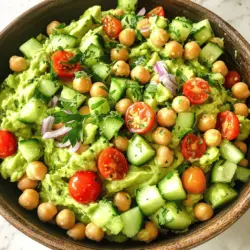 Für einen leckeren cremigen Avocado-Kichererbsensalat brauche ich einige einfache Zutaten: - 1 reife Avocado, halbiert und entkernt - 1 Dose (425 g) Kichererbsen, abgetropft und abgespült - 1 kleine Gurke, gewürfelt - 1 Tasse Kirschtomaten, halbiert - 1/4 rote Zwiebel, fein gehackt - 2 Esslöffel Natur-Joghurt - 1 Esslöffel Tahin - 1 Esslöffel frischer Zitronensaft - 1 Esslöffel Olivenöl - Salz und Pfeffer nach Geschmack - Frische Petersilie oder Koriander zur Garnitur Diese Zutaten sind perfekt für einen gesunden und schmackhaften Salat. Die Avocado bringt Cremigkeit, während die Kichererbsen für Protein sorgen. Gurken und Tomaten fügen einen frischen Biss hinzu. Kräuter und Gewürze sind wichtig. Sie geben dem Salat den richtigen Geschmack und die Frische. Ich empfehle frische Petersilie oder Koriander. Diese Kräuter bringen Farbe und Duft ins Gericht. Ich füge auch Zitronensaft hinzu. Er bringt eine angenehme Säure, die die Aromen hebt. Manchmal habe ich nicht alle Zutaten zur Hand. Keine Sorge! Du kannst die Avocado durch eine andere cremige Zutat ersetzen, wie Hummus oder griechischen Joghurt. Statt Kichererbsen kannst du auch schwarze Bohnen oder Linsen verwenden. Wenn du keine Gurke magst, sind Paprika oder Zucchini tolle Alternativen. Mit diesen flexiblen Optionen kannst du den Salat immer wieder neu erfinden. Wenn du mehr über die genaue Zubereitung erfahren möchtest, schau dir das [Full Recipe] an. Die Vorbereitungszeit für diesen cremigen Avocado-Kichererbsensalat beträgt nur 10 Minuten. Beginnen Sie mit der Auswahl einer reifen Avocado. Eine gute Avocado hat eine weiche, aber nicht matschige Textur. Bereiten Sie auch die Kichererbsen vor. Verwenden Sie eine Dose oder kochen Sie frische Kichererbsen. Wenn Sie frische Kichererbsen verwenden, denken Sie daran, sie zu kochen, bis sie zart sind. 1. Nehmen Sie die Avocado und schneiden Sie sie in der Mitte durch. Entfernen Sie den Kern und schöpfen Sie das Fruchtfleisch in eine große Schüssel. 2. Zerdrücken Sie die Avocado mit einer Gabel, bis sie cremig, aber noch stückig ist. 3. Fügen Sie den Natur-Joghurt, Tahin, Zitronensaft und Olivenöl hinzu. Rühren Sie die Mischung gut um, bis alles cremig ist. 4. Geben Sie die Kichererbsen, die gewürfelte Gurke, die halbierten Kirschtomaten und die gehackte rote Zwiebel in die Schüssel. 5. Falten Sie die Zutaten vorsichtig unter die Avocadomischung. Seien Sie sanft, um die Kichererbsen nicht zu zerdrücken. 6. Schmecken Sie mit Salz und Pfeffer ab und rühren Sie leicht um. 7. Garnieren Sie den Salat mit frischer Petersilie oder Koriander. Servieren Sie den Salat in einer großen Schüssel und streuen Sie zusätzliche Kräuter darüber. Alternativ können Sie den Salat in kleinen Schalen anrichten. Eine Zitronenscheibe auf jedem Teller macht das Gericht frisch und einladend. Für mehr Ideen schauen Sie sich das [Full Recipe] an. Ein häufiger Fehler ist, die Avocado zu überreif zu wählen. Diese wird dann braun und matschig. Achten Sie darauf, eine reife, aber feste Avocado zu nehmen. Ein weiterer Fehler ist, die Kichererbsen nicht gut abzuspülen. Das kann den Salat wässrig machen. Spülen Sie die Kichererbsen gründlich ab, um den Dosen-Geschmack zu entfernen. Um den Salat schön cremig zu machen, verwenden Sie frischen Natur-Joghurt und Tahin. Diese Zutaten geben eine tolle Textur. Drücken Sie die Avocado leicht mit einer Gabel, so bleibt sie stückig und cremig zugleich. Fügen Sie die anderen Zutaten langsam hinzu und rühren Sie vorsichtig um. So bleibt die Cremigkeit erhalten. Dieser Salat ist nicht nur lecker, sondern auch gesund. Avocados sind reich an gesunden Fetten und Ballaststoffen. Kichererbsen bieten viel Protein und sind gut für die Verdauung. Die frischen Kräuter bringen Vitamine und Antioxidantien in den Salat. Zudem ist der Salat schnell zubereitet und perfekt für ein leichtes Mittagessen oder als Beilage. Wer mehr über die Zubereitung wissen möchte, findet die Details in der [Full Recipe]. {{image_4}} Sie können den cremigen Avocado-Kichererbsensalat leicht anpassen. Probieren Sie verschiedene Zutaten, um neue Geschmäcker zu entdecken. Zum Beispiel: - Geben Sie gewürfelte Paprika für mehr Farbe hinzu. - Fügen Sie Mais für eine süße Note hinzu. - Verwenden Sie schwarze Bohnen statt Kichererbsen für einen anderen Biss. - Versuchen Sie Feta-Käse für einen salzigen, cremigen Geschmack. Jede Zutat bringt ihren eigenen Charakter in den Salat. Seien Sie kreativ und testen Sie, was Ihnen gefällt. Wenn Sie eine vegane Version möchten, ersetzen Sie den Joghurt durch pflanzlichen Joghurt oder mehr Avocado. Dies macht den Salat nicht nur vegan, sondern auch noch cremiger. Achten Sie darauf, glutenfreie Zutaten zu verwenden, falls nötig. - Verwenden Sie glutenfreie Joghurtalternativen. - Überprüfen Sie die Etiketten von Konserven auf versteckte Glutenquellen. So bleibt der Salat für alle zugänglich und lecker. Der cremige Avocado-Kichererbsensalat passt gut zu vielen Beilagen. Hier sind einige Ideen: - Servieren Sie ihn mit knusprigem Brot oder Pita. - Genießen Sie ihn auf einem Bett aus frischem Spinat oder Rucola. - Kombinieren Sie den Salat mit Quinoa für mehr Protein. Diese Beilagen machen das Gericht noch sättigender und abwechslungsreicher. Entdecken Sie die Möglichkeiten und finden Sie Ihre Lieblingskombination! Um den Cremigen Avocado-Kichererbsensalat frisch zu halten, decken Sie ihn gut ab. Verwenden Sie Frischhaltefolie oder einen luftdichten Behälter. Der Kontakt mit Luft lässt die Avocado schnell braun werden. Ein Spritzer Zitronensaft hilft, die Farbe zu bewahren. Lagern Sie den Salat im Kühlschrank. So bleibt er kühl und lecker. Wenn Sie Reste haben, bewahren Sie diese in einem kleinen Behälter auf. Trennen Sie die Avocado-Mischung von den Kichererbsen. So bleibt alles frisch. Mischen Sie die Zutaten erst kurz vor dem Servieren. So bleibt die Textur optimal. Sie können die Reste bis zu drei Tage im Kühlschrank halten. Achten Sie auf die Farbe und den Geruch. Wenn der Salat braun wird oder schlecht riecht, ist es Zeit, ihn wegzuwerfen. Frische Zutaten sind wichtig. Die Kichererbsen sollten fest sein, nicht matschig. Wenn der Salat wässrig aussieht, ist er wahrscheinlich nicht mehr gut. Genießen Sie den Salat frisch, um den besten Geschmack zu erleben. Für das vollständige Rezept schauen Sie sich den [Full Recipe] an. Der cremige Avocado-Kichererbsensalat hält sich im Kühlschrank bis zu drei Tage. Avocados neigen dazu, schnell braun zu werden. Um die Frische zu bewahren, decken Sie den Salat gut ab. Verwenden Sie eine luftdichte Schüssel oder Frischhaltefolie. So bleibt der Salat länger frisch und lecker. Ja, Sie können die Avocado durch Hummus oder pürierte Erbsen ersetzen. Diese Optionen bieten eine ähnliche Cremigkeit. Hummus hat auch einen tollen Geschmack, der gut zu Kichererbsen passt. Wenn Sie eine milde Variante möchten, probieren Sie pürierte Cashewkerne. Sie sind lecker und machen den Salat reichhaltig. Der Salat ist voll mit Nährstoffen. Avocado liefert gesunde Fette, die gut für das Herz sind. Kichererbsen sind eine tolle Proteinquelle. Sie enthalten auch Ballaststoffe, die gut für die Verdauung sind. Gurken und Tomaten bringen Vitamine und Mineralien mit. Die Kombination macht diesen Salat nahrhaft und schmackhaft. Wenn Sie mehr erfahren möchten, schauen Sie sich das [Full Recipe] an. Der cremige Avocado-Kichererbsensalat ist einfach und lecker. Wir haben die Hauptzutaten, frische Kräuter und Alternativen betrachtet. Die Schritt-für-Schritt-Anleitung zeigt, wie man ihn zubereitet und ansprechend serviert. Tipps helfen, häufige Fehler zu vermeiden und die perfekte Cremigkeit zu erreichen. Variationen bieten neue Geschmäcker, während Lagerungshinweise für Frische sorgen. Denken Sie daran, diesen Salat nach Ihrem Geschmack anzupassen. So genießen Sie jeden Biss und bleiben gesund.