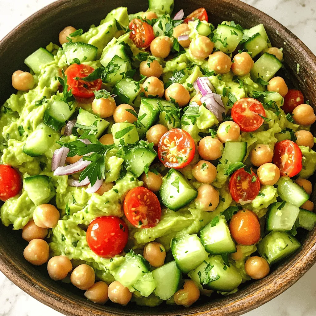 Für einen leckeren cremigen Avocado-Kichererbsensalat brauche ich einige einfache Zutaten: - 1 reife Avocado, halbiert und entkernt - 1 Dose (425 g) Kichererbsen, abgetropft und abgespült - 1 kleine Gurke, gewürfelt - 1 Tasse Kirschtomaten, halbiert - 1/4 rote Zwiebel, fein gehackt - 2 Esslöffel Natur-Joghurt - 1 Esslöffel Tahin - 1 Esslöffel frischer Zitronensaft - 1 Esslöffel Olivenöl - Salz und Pfeffer nach Geschmack - Frische Petersilie oder Koriander zur Garnitur Diese Zutaten sind perfekt für einen gesunden und schmackhaften Salat. Die Avocado bringt Cremigkeit, während die Kichererbsen für Protein sorgen. Gurken und Tomaten fügen einen frischen Biss hinzu. Kräuter und Gewürze sind wichtig. Sie geben dem Salat den richtigen Geschmack und die Frische. Ich empfehle frische Petersilie oder Koriander. Diese Kräuter bringen Farbe und Duft ins Gericht. Ich füge auch Zitronensaft hinzu. Er bringt eine angenehme Säure, die die Aromen hebt. Manchmal habe ich nicht alle Zutaten zur Hand. Keine Sorge! Du kannst die Avocado durch eine andere cremige Zutat ersetzen, wie Hummus oder griechischen Joghurt. Statt Kichererbsen kannst du auch schwarze Bohnen oder Linsen verwenden. Wenn du keine Gurke magst, sind Paprika oder Zucchini tolle Alternativen. Mit diesen flexiblen Optionen kannst du den Salat immer wieder neu erfinden. Wenn du mehr über die genaue Zubereitung erfahren möchtest, schau dir das [Full Recipe] an. Die Vorbereitungszeit für diesen cremigen Avocado-Kichererbsensalat beträgt nur 10 Minuten. Beginnen Sie mit der Auswahl einer reifen Avocado. Eine gute Avocado hat eine weiche, aber nicht matschige Textur. Bereiten Sie auch die Kichererbsen vor. Verwenden Sie eine Dose oder kochen Sie frische Kichererbsen. Wenn Sie frische Kichererbsen verwenden, denken Sie daran, sie zu kochen, bis sie zart sind. 1. Nehmen Sie die Avocado und schneiden Sie sie in der Mitte durch. Entfernen Sie den Kern und schöpfen Sie das Fruchtfleisch in eine große Schüssel. 2. Zerdrücken Sie die Avocado mit einer Gabel, bis sie cremig, aber noch stückig ist. 3. Fügen Sie den Natur-Joghurt, Tahin, Zitronensaft und Olivenöl hinzu. Rühren Sie die Mischung gut um, bis alles cremig ist. 4. Geben Sie die Kichererbsen, die gewürfelte Gurke, die halbierten Kirschtomaten und die gehackte rote Zwiebel in die Schüssel. 5. Falten Sie die Zutaten vorsichtig unter die Avocadomischung. Seien Sie sanft, um die Kichererbsen nicht zu zerdrücken. 6. Schmecken Sie mit Salz und Pfeffer ab und rühren Sie leicht um. 7. Garnieren Sie den Salat mit frischer Petersilie oder Koriander. Servieren Sie den Salat in einer großen Schüssel und streuen Sie zusätzliche Kräuter darüber. Alternativ können Sie den Salat in kleinen Schalen anrichten. Eine Zitronenscheibe auf jedem Teller macht das Gericht frisch und einladend. Für mehr Ideen schauen Sie sich das [Full Recipe] an. Ein häufiger Fehler ist, die Avocado zu überreif zu wählen. Diese wird dann braun und matschig. Achten Sie darauf, eine reife, aber feste Avocado zu nehmen. Ein weiterer Fehler ist, die Kichererbsen nicht gut abzuspülen. Das kann den Salat wässrig machen. Spülen Sie die Kichererbsen gründlich ab, um den Dosen-Geschmack zu entfernen. Um den Salat schön cremig zu machen, verwenden Sie frischen Natur-Joghurt und Tahin. Diese Zutaten geben eine tolle Textur. Drücken Sie die Avocado leicht mit einer Gabel, so bleibt sie stückig und cremig zugleich. Fügen Sie die anderen Zutaten langsam hinzu und rühren Sie vorsichtig um. So bleibt die Cremigkeit erhalten. Dieser Salat ist nicht nur lecker, sondern auch gesund. Avocados sind reich an gesunden Fetten und Ballaststoffen. Kichererbsen bieten viel Protein und sind gut für die Verdauung. Die frischen Kräuter bringen Vitamine und Antioxidantien in den Salat. Zudem ist der Salat schnell zubereitet und perfekt für ein leichtes Mittagessen oder als Beilage. Wer mehr über die Zubereitung wissen möchte, findet die Details in der [Full Recipe]. {{image_4}} Sie können den cremigen Avocado-Kichererbsensalat leicht anpassen. Probieren Sie verschiedene Zutaten, um neue Geschmäcker zu entdecken. Zum Beispiel: - Geben Sie gewürfelte Paprika für mehr Farbe hinzu. - Fügen Sie Mais für eine süße Note hinzu. - Verwenden Sie schwarze Bohnen statt Kichererbsen für einen anderen Biss. - Versuchen Sie Feta-Käse für einen salzigen, cremigen Geschmack. Jede Zutat bringt ihren eigenen Charakter in den Salat. Seien Sie kreativ und testen Sie, was Ihnen gefällt. Wenn Sie eine vegane Version möchten, ersetzen Sie den Joghurt durch pflanzlichen Joghurt oder mehr Avocado. Dies macht den Salat nicht nur vegan, sondern auch noch cremiger. Achten Sie darauf, glutenfreie Zutaten zu verwenden, falls nötig. - Verwenden Sie glutenfreie Joghurtalternativen. - Überprüfen Sie die Etiketten von Konserven auf versteckte Glutenquellen. So bleibt der Salat für alle zugänglich und lecker. Der cremige Avocado-Kichererbsensalat passt gut zu vielen Beilagen. Hier sind einige Ideen: - Servieren Sie ihn mit knusprigem Brot oder Pita. - Genießen Sie ihn auf einem Bett aus frischem Spinat oder Rucola. - Kombinieren Sie den Salat mit Quinoa für mehr Protein. Diese Beilagen machen das Gericht noch sättigender und abwechslungsreicher. Entdecken Sie die Möglichkeiten und finden Sie Ihre Lieblingskombination! Um den Cremigen Avocado-Kichererbsensalat frisch zu halten, decken Sie ihn gut ab. Verwenden Sie Frischhaltefolie oder einen luftdichten Behälter. Der Kontakt mit Luft lässt die Avocado schnell braun werden. Ein Spritzer Zitronensaft hilft, die Farbe zu bewahren. Lagern Sie den Salat im Kühlschrank. So bleibt er kühl und lecker. Wenn Sie Reste haben, bewahren Sie diese in einem kleinen Behälter auf. Trennen Sie die Avocado-Mischung von den Kichererbsen. So bleibt alles frisch. Mischen Sie die Zutaten erst kurz vor dem Servieren. So bleibt die Textur optimal. Sie können die Reste bis zu drei Tage im Kühlschrank halten. Achten Sie auf die Farbe und den Geruch. Wenn der Salat braun wird oder schlecht riecht, ist es Zeit, ihn wegzuwerfen. Frische Zutaten sind wichtig. Die Kichererbsen sollten fest sein, nicht matschig. Wenn der Salat wässrig aussieht, ist er wahrscheinlich nicht mehr gut. Genießen Sie den Salat frisch, um den besten Geschmack zu erleben. Für das vollständige Rezept schauen Sie sich den [Full Recipe] an. Der cremige Avocado-Kichererbsensalat hält sich im Kühlschrank bis zu drei Tage. Avocados neigen dazu, schnell braun zu werden. Um die Frische zu bewahren, decken Sie den Salat gut ab. Verwenden Sie eine luftdichte Schüssel oder Frischhaltefolie. So bleibt der Salat länger frisch und lecker. Ja, Sie können die Avocado durch Hummus oder pürierte Erbsen ersetzen. Diese Optionen bieten eine ähnliche Cremigkeit. Hummus hat auch einen tollen Geschmack, der gut zu Kichererbsen passt. Wenn Sie eine milde Variante möchten, probieren Sie pürierte Cashewkerne. Sie sind lecker und machen den Salat reichhaltig. Der Salat ist voll mit Nährstoffen. Avocado liefert gesunde Fette, die gut für das Herz sind. Kichererbsen sind eine tolle Proteinquelle. Sie enthalten auch Ballaststoffe, die gut für die Verdauung sind. Gurken und Tomaten bringen Vitamine und Mineralien mit. Die Kombination macht diesen Salat nahrhaft und schmackhaft. Wenn Sie mehr erfahren möchten, schauen Sie sich das [Full Recipe] an. Der cremige Avocado-Kichererbsensalat ist einfach und lecker. Wir haben die Hauptzutaten, frische Kräuter und Alternativen betrachtet. Die Schritt-für-Schritt-Anleitung zeigt, wie man ihn zubereitet und ansprechend serviert. Tipps helfen, häufige Fehler zu vermeiden und die perfekte Cremigkeit zu erreichen. Variationen bieten neue Geschmäcker, während Lagerungshinweise für Frische sorgen. Denken Sie daran, diesen Salat nach Ihrem Geschmack anzupassen. So genießen Sie jeden Biss und bleiben gesund.