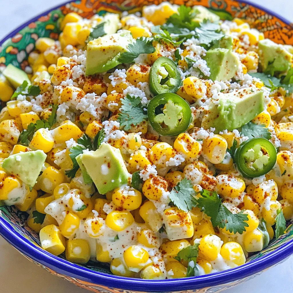 Für den perfekten mexikanischen Straßenmais-Salat brauchst du einige frische Zutaten. Hier sind die Hauptzutaten: - 4 frische Maiskolben, entblattert - 120 ml Mayonnaise - 120 g zerbröckelter Cotija-Käse (oder Feta als Ersatz) - 60 g frischer Koriander, gehackt - 1 Jalapeño, fein gewürfelt (Kerne entfernt für weniger Schärfe) - 1 Esslöffel Limettensaft - 1 Teelöffel Chilipulver - Salz und Pfeffer nach Geschmack - 1 Avocado, gewürfelt (für zusätzliche Cremigkeit) Diese Zutaten bringen den echten Geschmack Mexikos auf den Tisch. Der frische Mais ist die Hauptzutat, der den Salat süß und saftig macht. Du kannst deinen Salat noch interessanter gestalten. Hier sind einige optionale Zutaten, die du hinzufügen kannst: - Gehackte Tomaten für mehr Frische - Rote Zwiebeln für einen scharfen Geschmack - Limettenscheiben zum Garnieren - Schwarze Bohnen für mehr Protein - Gegrillte Paprika für einen rauchigen Geschmack Diese Zutaten bringen Vielfalt und Farbe in deinen Salat. Experimentiere mit den Optionen, die dir am besten gefallen. Achte beim Einkauf auf Qualität. Wähle frische und reife Zutaten: - Kaufe Maiskolben, die fest und saftig sind. Die Körner sollten prall und glänzend sein. - Achte darauf, dass der Koriander frisch riecht. Das zeigt, dass er aromatisch ist. - Wähle eine Avocado, die leicht nachgibt, wenn du drückst. Sie sollte reif, aber nicht überreif sein. - Verwende hochwertige Mayonnaise. Sie macht den Salat cremiger und geschmackvoller. Mit diesen Tipps wählst du die besten Zutaten für deinen mexikanischen Straßenmais-Salat. Für das vollständige Rezept schaue dir die gesamte Anleitung an. Grillen macht den Mais süß und rauchig. Heize deinen Grill auf mittelhohe Hitze vor. Lege die frischen Maiskolben direkt auf den Grill. Drehe sie alle paar Minuten. Du willst, dass die Körner goldbraun sind. Das dauert etwa 10 bis 12 Minuten. Wenn sie fertig sind, nimm sie vom Grill. Lasse die Maiskolben abkühlen, bevor du die Körner abschneidest. Jetzt geht es los mit dem Salat! Schneide die abgekühlten Körner vorsichtig von den Kolben in eine große Schüssel. Füge die Mayonnaise hinzu. Der Cotija-Käse bringt eine salzige Note. Der Koriander sorgt für Frische. Die Jalapeño gibt einen kleinen Kick. Presse den Limettensaft darüber. Streue das Chilipulver hinein. Rühre alles sanft um, damit die Körner ganz bleiben. Schmecke mit Salz und Pfeffer ab. Präsentation macht alles aus! Serviere den Salat in einer bunten Schüssel oder in kleinen Bechern. Garniere mit extra Koriander und einer Prise Chilipulver. Das sieht toll aus! Du kannst auch Tortilla-Chips dazu reichen. So hast du einen knusprigen Crunch. Für die beste Erfahrung genieße den Salat frisch. Für das vollständige Rezept, schau dir den Full Recipe an. Um den Geschmack des mexikanischen Straßenmais-Salats zu verbessern, kann man frische Zutaten verwenden. Frischer Koriander bringt einen tollen Geschmack. Verwende Limetten, die frisch gepresst sind, für mehr Frische. Wenn du mehr Schärfe magst, füge extra Jalapeños hinzu. Ein Spritzer Limettensaft hebt das Aroma an. Das Chilipulver gibt deinem Salat eine schöne, warme Note. Füge auch etwas geräuchertes Paprika hinzu, um eine süßere Tiefe zu erhalten. Die Textur ist wichtig für diesen Salat. Grill den Mais gut, damit die Körner zart und leicht knusprig werden. Achte darauf, die Körner vorsichtig vom Kolben zu schneiden. Das verhindert, dass sie zerdrückt werden. Avocado gibt deinem Salat eine cremige Note. Füge sie kurz vor dem Servieren hinzu, um ihre Frische zu bewahren. Wenn du nach einem zusätzlichen Crunch suchst, streue einige geröstete Nüsse oder Samen darüber. Du kannst die Zutaten im Voraus vorbereiten. Grille den Mais und schneide die Körner ab. Bewahre sie in einem luftdichten Behälter auf. Mische die anderen Zutaten aber erst kurz vor dem Servieren. So bleibt der Salat frisch und lecker. Wenn du den Salat im Kühlschrank aufbewahrst, schmeckt er am besten am zweiten Tag. Du kannst auch die Menge an Limettensaft erhöhen, um die Aromen zu beleben. Um die Originalität zu bewahren, schau dir das [Full Recipe] an. {{image_4}} Um den mexikanischen Straßenmais-Salat vegetarisch zu machen, kannst du die Mayonnaise durch pflanzliche Alternativen ersetzen. Eine gute Option ist vegane Mayonnaise. Du kannst auch Joghurt oder Cashew-Creme verwenden. Diese Zutaten sorgen für eine ähnliche Cremigkeit. Füge zusätzlich mehr Gemüse hinzu, wie Paprika oder Gurken. Diese sorgen für extra Frische und Geschmack. Wenn du deinen Salat schärfer magst, probiere mehr Jalapeños oder andere Chilis. Du kannst auch Chipotle-Pulver für einen rauchigen Geschmack verwenden. Ein Spritzer scharfer Soße kann ebenfalls einen Kick geben. Achte darauf, die Schärfe langsam zu steigern. So bleibt der Geschmack ausgewogen, und du vermeidest es, die ganze Schüssel ungenießbar zu machen. Dieser Salat ist von Natur aus glutenfrei. Achte darauf, glutenfreie Mayonnaise zu wählen, wenn du das verwendest. Für vegane Optionen kannst du die Cotija-Käse-Alternative verwenden oder ganz weglassen. Avocado fügt die nötige Cremigkeit hinzu. Du kannst auch Nüsse oder Samen für zusätzlichen Crunch nutzen. So bleibt der Salat nahrhaft und lecker. Um den mexikanischen Straßenmais-Salat frisch zu halten, lege ihn in einen luftdichten Behälter. Stelle sicher, dass der Behälter gut verschlossen ist. So bleibt der Salat knusprig und lecker. Wenn du den Salat nicht sofort servierst, stelle ihn in den Kühlschrank. Vermeide es, den Salat bei Zimmertemperatur stehen zu lassen. Im Kühlschrank bleibt der Salat bis zu drei Tage frisch. Nach dieser Zeit kann der Geschmack und die Textur leiden. Achte darauf, den Salat vor dem Essen gut umzurühren. Überprüfe auch, ob der Salat noch gut riecht und aussieht. Wenn du Zweifel hast, ist es besser, ihn zu entsorgen. Dieser Salat wird am besten kalt serviert. Wenn du Reste aufwärmen möchtest, denke daran, dass das Gemüse weich werden kann. Ich empfehle, ihn einfach aus dem Kühlschrank zu holen und direkt zu servieren. Du kannst auch frische Avocado oder Koriander hinzufügen, um den Geschmack aufzufrischen. Um deinen Salat würziger zu machen, füge mehr Jalapeños hinzu. Du kannst die Kerne für mehr Schärfe drinlassen. Ein Spritzer scharfer Soße bringt auch einen tollen Kick. Du könntest auch Chilipulver oder Paprika verwenden, um die Schärfe zu steigern. Experimentiere mit Gewürzen und finde deinen perfekten Geschmack. Ja, du kannst frischen Mais roh verwenden. Achte darauf, dass der Mais frisch ist. Der Geschmack wird süß und knackig sein. Allerdings kann das Rösten des Maises den Geschmack vertiefen. Wenn du es einfach und schnell magst, ist roher Mais eine tolle Option. Dieser Salat passt gut zu vielen Beilagen. Serviere ihn mit gegrilltem Fleisch oder Fisch für ein tolles Essen. Tortilla-Chips sind auch eine gute Wahl. Du kannst ihn auch als Beilage zu BBQ oder Picknicks anbieten. Zusammen mit frischem Brot wird es ein Hit. Der mexikanische Straßenmais-Salat hat viele leckere Zutaten und einfache Zubereitungsschritte. Du kannst verschiedene Varianten ausprobieren, um den Geschmack anzupassen. Achte auf die Lagerung für lange Frische. Ob vegetarisch oder schärfer, dieser Salat passt zu vielen Gerichten. Denke daran, die besten Zutaten auszuwählen, um den Salat zu verbessern. Wenn du Fragen hast, nutze die hilfreichen Tipps aus dem Artikel. Probiere es selbst aus und genieße jeden Bissen!