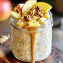 Für dieses Rezept benötigst du einige einfache Zutaten: - 1 Tasse zarte Haferflocken - 1 ½ Tassen ungesüßte Mandelmilch (oder deine Lieblingsmilch) - 1 mittelgroßer Apfel, gewürfelt (am besten eine süße Sorte wie Fuji oder Honeycrisp) - 1 Esslöffel Ahornsirup (oder Honig) - 1 Teelöffel gemahlener Zimt - ½ Teelöffel Vanilleextrakt - 2 Esslöffel Chiasamen - Eine Prise Salz - Optionale Toppings: geröstete Walnüsse, zusätzliche Apfelscheiben oder ein Spritzer Mandelbutter Diese Zutaten sorgen für einen leckeren und nahrhaften Start in den Tag. Die Haferflocken sind eine großartige Quelle für Ballaststoffe. Die Äpfel bringen Süße und Frische. Zimt gibt einen warmen, würzigen Geschmack. Wenn du Äpfel wählst, achte auf frische und süße Sorten. Fuji und Honeycrisp sind perfekt. Sie sind knackig und haben eine gute Süße. Vermeide weiche oder braune Äpfel. Du willst, dass die Äpfel beim Mischen gut halten. Für die Milch kannst du viele pflanzliche Optionen nutzen. Mandelmilch ist leicht und hat einen milden Geschmack. Du kannst auch Hafer-, Soja- oder Kokosmilch verwenden. Wenn du es süßer magst, probiere Agavendicksaft oder Dattelsirup. Diese Alternativen sind gesund und lecker. Sie passen gut zu den Haferflocken. Jetzt hast du alle Zutaten und Tipps, um deine Apfel-Zimt Übernacht Haferflocken zuzubereiten. Du kannst das komplette Rezept [Full Recipe] nachlesen, um den vollen Genuss zu erleben! Für die Apfel-Zimt Übernacht Haferflocken beginne ich mit einer großen Rührschüssel. Ich gebe die zarten Haferflocken hinein. Dann füge ich die ungesüßte Mandelmilch dazu. Es ist wichtig, die richtige Menge Milch zu verwenden. Sie sorgt dafür, dass die Haferflocken weich werden. Anschließend würfle ich den Apfel und gebe ihn in die Schüssel. Ich bevorzuge süße Äpfel, wie Fuji. Jetzt kommt der Ahornsirup dazu. Er gibt der Mischung eine süße Note. Ich streue den gemahlenen Zimt und das Vanilleextrakt hinein. Diese Zutaten sorgen für den typischen Apfel-Zimt-Geschmack. Ich füge die Chiasamen und eine Prise Salz hinzu. Ich rühre alles gut um. Es ist wichtig, dass die Haferflocken gleichmäßig die Flüssigkeit aufnehmen. Danach fülle ich die Mischung in Gläser oder Behälter. Ich achte darauf, dass sie gut verschlossen sind. Jetzt kommen sie für mindestens 4-6 Stunden in den Kühlschrank. Für die Lagerung sind Gläser mit Deckel ideal. Sie halten die Haferflocken frisch. Ich mag auch wiederverwendbare Behälter aus Glas oder Kunststoff. Achte darauf, dass die Behälter dicht sind. So bleibt der Geschmack optimal. Die Einweichzeit ist wichtig. Ich empfehle, die Haferflocken über Nacht einzuweichen. So können sie die Flüssigkeit gut aufnehmen. Wenn du es eilig hast, sind 4 Stunden das Minimum. Je länger sie ziehen, desto besser wird der Geschmack. Am Morgen rühre ich die Mischung gut um. Wenn sie zu dick ist, füge einfach mehr Milch hinzu. Du kannst die Konsistenz deiner Apfel-Zimt Übernacht Haferflocken leicht ändern. Wenn du sie dicker magst, benutze weniger Flüssigkeit. Füge weniger Mandelmilch hinzu, um eine festere Mischung zu bekommen. Möchtest du sie flüssiger? Dann füge einfach mehr Milch hinzu. Rühre gut, bevor du sie servierst. So wird die Mischung gleichmäßig. Ein kleiner Trick ist, etwas Joghurt hinzuzufügen. Das macht die Haferflocken cremiger. Ein häufiger Fehler ist, die Haferflocken nicht gut zu vermengen. Achte darauf, dass alle Zutaten gut verteilt sind. Wenn die Haferflocken nicht vollständig in der Milch sind, können sie hart bleiben. Ein weiterer Fehler ist, die Haferflocken zu kurz einweichen zu lassen. Lass sie mindestens vier Stunden im Kühlschrank. So können sie gut durchziehen und den Geschmack aufnehmen. Um den Geschmack deiner Haferflocken zu variieren, probiere verschiedene Äpfel. Süße Sorten wie Fuji oder Honeycrisp geben einen tollen Geschmack. Du kannst auch andere Gewürze hinzufügen. Probiere Muskatnuss oder Vanille für einen neuen Twist. Auch Nüsse oder Trockenfrüchte können den Geschmack intensivieren. Experimentiere mit verschiedenen Toppings, um deinen persönlichen Favoriten zu finden. Für das vollständige Rezept, schau dir die [Full Recipe] an. {{image_4}} Um deine Apfel-Zimt Übernacht Haferflocken aufregend zu gestalten, kannst du viele Zutaten ausprobieren. Hier sind einige Ideen: - Nüsse: Mandeln oder Pekannüsse geben einen tollen Crunch. - Getrocknete Früchte: Rosinen oder Cranberries fügen Süße und Textur hinzu. - Joghurt: Ein Löffel griechischer Joghurt macht die Mischung cremiger. - Kokosraspeln: Für einen tropischen Geschmack und extra Biss. - Kakaonibs: Sie bringen eine schokoladige Note in dein Frühstück. Toppings machen dein Frühstück einzigartig. Hier sind einige leckere Vorschläge: - Frische Früchte: Scheiben von Banane oder Beeren sind frisch und bunt. - Nussbutter: Ein Spritzer Mandel- oder Erdnussbutter sorgt für mehr Geschmack. - Honig oder Sirup: Ein wenig Honig macht die Haferflocken süßer. - Zimt: Streue etwas mehr Zimt für den extra Kick. - Chiasamen: Sie bieten zusätzliche Nährstoffe und eine tolle Textur. Du kannst mit anderen Geschmäckern experimentieren. Hier sind einige Rezepte für verschiedene Übernacht Haferflocken: - Schokoladen-Bananen: Ersetze den Apfel mit einer Banane und füge Kakaopulver hinzu. - Beeren-Mandel: Nutze gemischte Beeren und Mandelmilch für ein fruchtiges Erlebnis. - Pekannuss-Karamell: Füge Karamellsirup und gehackte Pekannüsse hinzu. - Tropische Mischung: Verwende Ananas und Kokosmilch für einen Urlaubsgeschmack. Diese Variationen machen dein Frühstück bunt und lecker. Du kannst immer wieder neue Kombinationen ausprobieren! Für das Grundrezept schaue dir die vollständige Anleitung im Full Recipe an. Um deine Apfel-Zimt Übernacht Haferflocken frisch zu halten, verwende gut verschlossene Behälter. Glasbehälter sind ideal, da sie keine Chemikalien abgeben. Du kannst auch Plastikbehälter nutzen, wenn sie BPA-frei sind. Stelle sicher, dass die Haferflocken vollständig mit der Flüssigkeit bedeckt sind. So bleiben sie weich und lecker. Im Kühlschrank halten sich deine Übernacht Haferflocken bis zu fünf Tage. Nach dieser Zeit können sie ihre Frische verlieren. Achte darauf, dass du sie gut verschließt. Wenn du feststellst, dass sie trocken oder unappetitlich aussehen, wirf sie besser weg. Hast du noch ältere Haferflocken übrig? Du kannst sie in verschiedenen Rezepten verwenden. Füge sie zu Smoothies hinzu oder mache Haferkekse. Das gibt deinen Gerichten eine gesunde Note. Du kannst auch die Haferflocken in Joghurt mischen. So hast du ein schnelles Frühstück oder Snack. Ja, Übernacht Haferflocken sind sehr gesund. Sie enthalten Ballaststoffe, die gut für die Verdauung sind. Hafer sorgt auch für langanhaltende Energie. Außerdem kannst du frisches Obst und Nüsse hinzufügen. Das steigert die Nährstoffe. Bei diesem Rezept kommen Äpfel und Chiasamen zum Einsatz. Diese Zutaten bringen zusätzliche Vitamine und Mineralien mit sich. Sie sind eine gute Wahl für ein nahrhaftes Frühstück. Du kannst Übernacht Haferflocken bis zu fünf Tage im Kühlschrank aufbewahren. Achte darauf, sie in einem luftdichten Behälter zu lagern. So bleiben sie frisch und lecker. Wenn du sie länger aufbewahren möchtest, kannst du sie auch einfrieren. In diesem Fall sollten sie in einem passenden Behälter eingefroren werden. Vor dem Verzehr einfach im Kühlschrank auftauen lassen. Ja, du kannst die Rezeptur leicht anpassen. Verwende glutenfreie Haferflocken. Achte darauf, dass sie als glutenfrei gekennzeichnet sind. Viele Marken bieten diese Option an. So bleibt dein Frühstück lecker und sicher. Du kannst auch andere Zutaten wie Milch oder Süßungsmittel ändern, um deine Vorlieben zu berücksichtigen. Zusammenfassend haben wir die Hauptzutaten für Apfel-Zimt Übernacht Haferflocken besprochen. Ich gab Tipps zur Auswahl der besten Äpfel und wählte pflanzliche Milch. Zudem fandest du eine Schritt-für-Schritt-Anleitung und viele Tipps zur Konsistenz und Lagerung. Variationen bieten dir neue Geschmäcker. Denke daran, die Zutaten nach deinem Geschmack zu wählen. Übernacht Haferflocken sind gesund und leicht anzupassen. Starte jetzt mit deinem leckeren Frühstück!