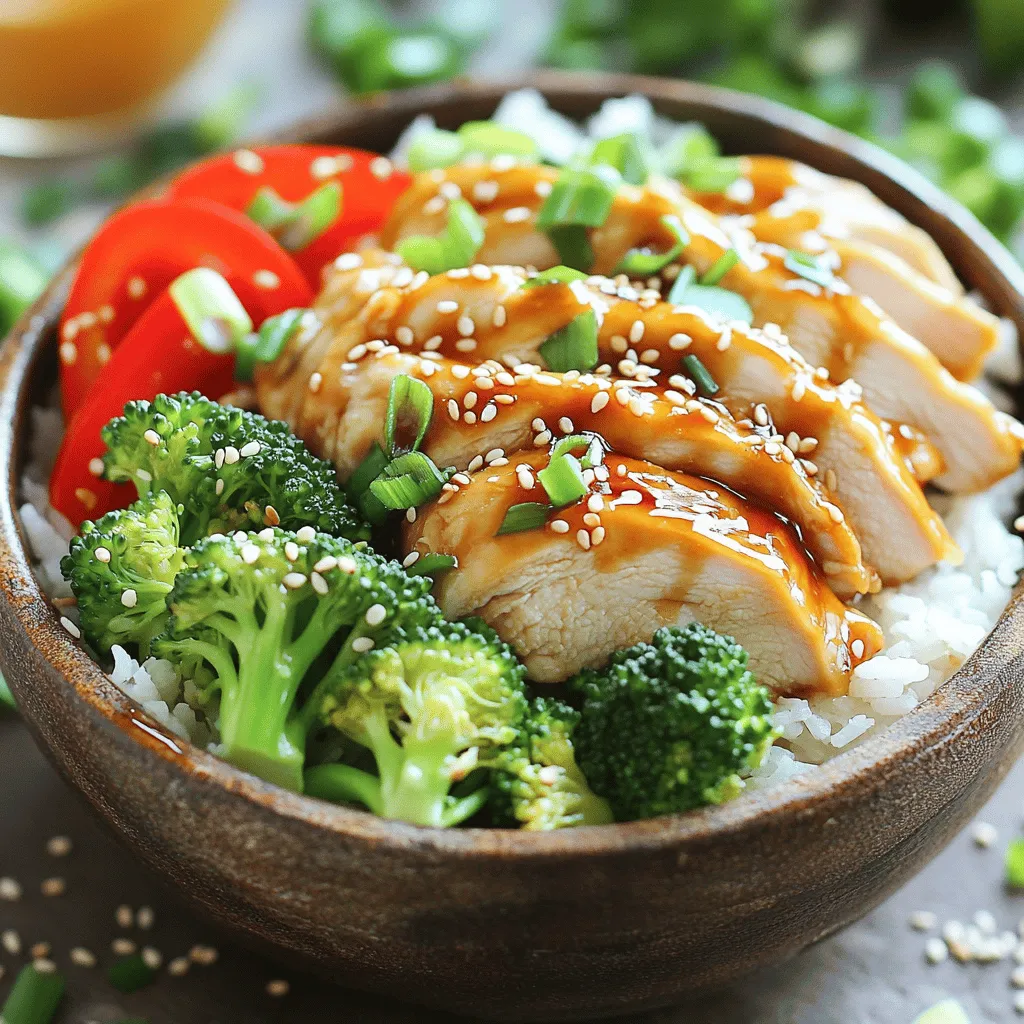 Um köstliche Teriyaki Hähnchen-Reis-Bowls zu machen, benötigen wir frische und hochwertige Zutaten. Hier sind die Hauptzutaten, die du brauchst: - 500 g Hähnchenschenkel ohne Knochen, dünn geschnitten - 240 ml Sojasauce (geringer Natriumgehalt, falls gewünscht) - 120 ml Honig oder Ahornsirup - 30 ml Reisessig - 2 Knoblauchzehen, fein gehackt - 1 Esslöffel frischer Ingwer, gerieben - 1 Esslöffel Maisstärke, vermischt mit 30 ml Wasser (zum Andicken) - 400 g gekochter Jasminreis - 150 g Brokkoli-Röschen - 1 rote Paprika, in Scheiben geschnitten - 75 g Frühlingszwiebeln, gehackt - 1 Esslöffel Sesamsamen Du kannst verschiedene Zutaten und Toppings hinzufügen, um das Gericht zu verbessern. Hier sind einige Ideen: - Karotten, in Streifen geschnitten - Edamame für eine nussige Note - Avocado für Cremigkeit - Chili-Flocken für etwas Schärfe - Nori-Blätter, in Streifen geschnitten Die Wahl der Zutaten kann den Geschmack stark beeinflussen. Hier sind einige Hinweise: - Verwende frische Hähnchenteile für den besten Geschmack. - Sojasauce mit weniger Natrium hat weniger Salz, aber den gleichen Geschmack. - Honig fügt Süße hinzu. Ahornsirup ist eine tolle, vegane Option. - Frisches Gemüse macht das Gericht bunter und nährstoffreicher. - Achte beim Kauf von Reis auf die Sorte. Jasminreis ist aromatisch und passt gut zu Teriyaki. Für das vollständige Rezept, besuche die Sektion [Full Recipe]. Um die Teriyaki-Sauce zuzubereiten, nimm eine mittlere Schüssel. Mische die Sojasauce, den Honig oder den Ahornsirup, den Reisessig, den gehackten Knoblauch und den geriebenen Ingwer. Diese Mischung gibt deinem Gericht den typischen süßen und salzigen Geschmack. Vergiss nicht, ein wenig Sauce aufzuheben, um später die Schüsseln zu beträufeln. Jetzt ist es Zeit, das Hähnchen zu kochen. Erhitze eine große Pfanne bei mittlerer bis hoher Hitze. Gib die dünn geschnittenen Hähnchenschenkel in die Pfanne. Gieße die Hälfte der Teriyaki-Sauce gleichmäßig darüber. Koche das Hähnchen für 5 bis 7 Minuten. Rühre es gelegentlich um, bis es gut durchgegart ist. Das Hähnchen wird zart und saftig. In einem separaten Topf dämpfst du die Brokkoli-Röschen für etwa 4 Minuten. Sie sollten zart sein, aber noch knackig. Füge den Brokkoli dann zur Pfanne mit dem Hähnchen hinzu. Gieße die vorbereitete Maisstärkemischung in die Pfanne und rühre alles gut um. Koche weitere 2 bis 3 Minuten, bis die Sauce dick wird und das Hähnchen und Gemüse umhüllt. Jetzt ist es Zeit, die Schüsseln zu füllen. Lege eine Basis aus Jasminreis in jede Schüssel. Oben drauf kommt die Teriyaki-Hähnchen- und Brokkoli-Mischung. Füge die geschnittene rote Paprika hinzu, um Farbe und Biss zu geben. Zum Schluss beträufle alles mit der reservierten Teriyaki-Sauce. Garniere jede Schüssel mit gehackten Frühlingszwiebeln und Sesamsamen. Voilà, dein Teriyaki Hähnchen-Reis-Bowl ist fertig! Für das gesamte Rezept kannst du die [Full Recipe] nutzen. Um die perfekte Teriyaki-Sauce zu machen, ist das Messen wichtig. Verwende gleichmäßige Mengen von Sojasauce und Honig. Die Süße und der salzige Geschmack sollten sich gut ergänzen. Füge frisch gehackten Knoblauch und geriebenen Ingwer hinzu. Diese Zutaten geben der Sauce einen tollen Geschmack. Lass die Sauce kurz köcheln, damit sie dicker wird. Du kannst das Hähnchen braten, grillen oder im Ofen backen. Jede Methode verändert den Geschmack leicht. Für eine gesündere Option kannst du das Hähnchen auch dämpfen. Du kannst Gemüse nach Wahl hinzufügen. Zucchini oder Karotten passen gut. Wenn du einen anderen Reis magst, probiere Quinoa oder Wildreis. Ein häufiger Fehler ist, das Hähnchen zu lange zu kochen. Es wird dann trocken und zäh. Achte darauf, das Hähnchen nur bis zur gewünschten Garstufe zu kochen. Ein weiterer Fehler ist, die Sauce nicht gut zu mischen. Stelle sicher, dass alles gut vermengt ist. Wenn die Sauce zu dünn ist, füge mehr Maisstärke hinzu. Sie hilft, die Sauce dickflüssig zu machen. {{image_4}} Für eine vegetarische oder vegane Version der Teriyaki-Hähnchen-Reis-Bowls können Sie Tofu oder Tempeh verwenden. Schneiden Sie den Tofu in Würfel und braten Sie ihn goldbraun. Tempeh hat einen nussigen Geschmack und eine tolle Textur. Marinieren Sie die pflanzlichen Proteine in der gleichen Teriyaki-Sauce. Das bringt tolle Aromen. Fügen Sie auch mehr Gemüse hinzu, wie Karotten oder Zucchini, um den Genuss zu steigern. Jasminreis ist klassisch, aber Sie können auch andere Reiscerealien verwenden. Probieren Sie braunen Reis oder Quinoa für mehr Nährstoffe. Diese Optionen sind gesund und sättigend. Wenn Sie eine glutenfreie Diät haben, wählen Sie Quinoa oder Reisnudeln. Sie sind eine gute Wahl und passen gut zur Sauce. Wenn Sie Allergien haben, passen Sie die Zutaten an. Verwenden Sie glutenfreie Sojasauce für Glutenunverträglichkeiten. Bei einer Allergie gegen Nüsse vermeiden Sie Erdnüsse oder Cashewkerne. Achten Sie auch auf die Auswahl des Honigs. Verwenden Sie Agavendicksaft oder Ahornsirup als süße Alternative. So bleibt das Gericht sicher und lecker für alle. Für das vollständige Rezept schauen Sie bitte in den Abschnitt "Full Recipe". Um die übrig gebliebenen Teriyaki Hähnchen-Reis-Bowls frisch zu halten, lege sie in einen luftdichten Behälter. Achte darauf, den Behälter gut zu verschließen. So bleiben der Geschmack und die Textur besser erhalten. Du kannst die Bowls bis zu drei Tage im Kühlschrank lagern. Wenn du mehr als eine Portion hast, friere die Bowls ein. Verwende gefrierfreundliche Behälter oder Beutel. Teile die Bowls in Portionen auf. Achte darauf, die Luft so gut wie möglich herauszudrücken. So vermeidest du Gefrierbrand. Die Bowls halten sich bis zu drei Monate im Gefrierfach. Um die gefrorenen Bowls wieder aufzutauen, lege sie über Nacht in den Kühlschrank. Du kannst sie auch direkt in der Mikrowelle aufwärmen. Stelle die Mikrowelle auf mittlere Leistung ein und erwärme die Bowls in Intervallen von zwei Minuten. Rühre zwischendurch um, damit alles gleichmäßig warm wird. Achte darauf, die Bowls vollständig zu erhitzen, bevor du sie servierst. Die Zubereitung dauert etwa 30 Minuten. Sie benötigen 15 Minuten für die Vorbereitung und 15 Minuten zum Kochen. So können Sie in kurzer Zeit ein leckeres Gericht genießen. Die einfache Schritt-für-Schritt-Anleitung macht es leicht, alles schnell zusammenzustellen. Ja, Sie können die Bowls im Voraus zubereiten. Kochen Sie das Hähnchen und das Gemüse, und bewahren Sie sie im Kühlschrank auf. Sie können die Bowls bis zu drei Tage im Kühlschrank lagern. Wenn Sie bereit sind, können Sie sie einfach aufwärmen. So sparen Sie Zeit an einem geschäftigen Tag. Die besten Teriyaki Hähnchen-Reis-Bowls finden Sie in asiatischen Restaurants. Suchen Sie nach Orten, die auf japanische Küche spezialisiert sind. Diese Restaurants haben oft authentische Rezepte und frische Zutaten. Probieren Sie verschiedene Orte aus, um Ihre Favoriten zu entdecken. Wir haben die Hauptzutaten für Teriyaki Hähnchen-Reis-Bowls besprochen und wie man sie zubereitet. Tipps zur perfekten Sauce und gängige Fehler helfen dir, ein tolles Gericht zu kreieren. Zudem habe ich Variationen für Veganer und Allergiker erklärt. Mit den Aufbewahrungsinfos kannst du Reste länger nutzen. Teriyaki Hähnchen-Reis-Bowls sind vielseitig und einfach zuzubereiten. Sie eignen sich perfekt für schnelle Mahlzeiten. Nutze die Informationen, um deine eigenen leckeren Bowls zu machen!