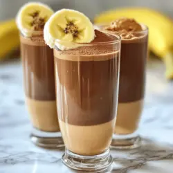 Der Schokoladen-Bananen-Smoothie ist einfach und lecker. Hier sind die Hauptzutaten, die du brauchst: - 2 reife Bananen, gefroren - 1 Tasse ungesüßte Mandelmilch (oder nach Wahl) - 2 Esslöffel ungesüßtes Kakaopulver - 1 Esslöffel Honig oder Ahornsirup (nach Geschmack anpassen) - 1 Esslöffel Erdnussbutter (oder Mandelbutter) - 1/4 Teelöffel Vanilleextrakt - Eine Prise Meersalz - Eine Handvoll Eiswürfel (optional) Diese Zutaten sorgen für einen cremigen und schokoladigen Genuss. Die gefrorenen Bananen geben dem Smoothie die perfekte Konsistenz und Süße. Du kannst diesen Smoothie leicht anpassen. Hier sind einige Ideen: - Milch ersetzen: Nutze Kokosmilch oder Sojamilch für einen anderen Geschmack. - Süßungsmittel: Probiere Agavendicksaft oder Stevia anstelle von Honig. - Nussbutter: Ersetze Erdnussbutter durch Cashew- oder Sonnenblumenkernbutter. - Zusätzliche Früchte: Füge ein bisschen Avocado oder Beeren hinzu für mehr Nährstoffe. Diese Anpassungen können den Geschmack verändern und deinen Smoothie noch besser machen. Jede Zutat bringt wichtige Nährstoffe mit: - Bananen: Reich an Kalium, helfen der Herzgesundheit. - Mandelmilch: Kalorienarm und enthält gesunde Fette. - Kakaopulver: Voll mit Antioxidantien, gut für die Haut. - Erdnussbutter: Bietet Protein und gesunde Fette. - Honig: Natürlicher Süßstoff mit antibakteriellen Eigenschaften. Dieser Smoothie ist nicht nur lecker, sondern auch nahrhaft. Eine gute Wahl für einen schnellen Snack oder Frühstück! Wenn du mehr wissen willst, schaue dir das Full Recipe an. Um einen großartigen Schokoladen-Bananen-Smoothie zu machen, bereite zuerst alle Zutaten vor. Du benötigst zwei reife, gefrorene Bananen. Diese geben dem Smoothie eine schöne Süße und eine cremige Konsistenz. Als Nächstes nimmst du eine Tasse ungesüßte Mandelmilch oder eine Milch deiner Wahl. Diese Basis sorgt für den flüssigen Teil und hilft, alles gut zu mischen. Vergiss nicht, zwei Esslöffel ungesüßtes Kakaopulver hinzuzufügen. Dadurch erhält dein Smoothie den schokoladigen Geschmack. Honig oder Ahornsirup sind wichtig, um die Süße zu justieren. Und natürlich eine Esslöffel Erdnussbutter. Diese gibt dem Smoothie einen tollen, nussigen Geschmack. Beginne mit der Mandelmilch im Mixer. Das hilft, die anderen Zutaten gut zu vermischen. Füge dann die gefrorenen Bananen, Kakaopulver, Honig oder Sirup, Erdnussbutter und Vanilleextrakt hinzu. Eine Prise Meersalz verstärkt den Geschmack. Wenn du es extra dick magst, füge eine Handvoll Eiswürfel hinzu. Mixe alles bei hoher Geschwindigkeit, bis die Mischung glatt und cremig ist. Wenn nötig, halte den Mixer an und schiebe die Seiten mit einem Spatel nach unten. So bekommst du eine gleichmäßige Mischung ohne Stückchen. Nachdem du alles gut gemixt hast, probiere den Smoothie. Ist er süß genug für dich? Wenn nicht, füge mehr Honig oder Sirup hinzu. Mixe erneut, um die Süße gut zu verteilen. Denke daran, dass du die Zutaten nach deinem Geschmack anpassen kannst. Vielleicht magst du mehr Kakaopulver für einen stärkeren Schokoladengeschmack oder einen Hauch mehr Vanille. Jeder Schluck sollte genau richtig sein. Gieße den Smoothie in ein großes Glas und genieße sofort die köstliche Mischung. Ein häufiger Fehler ist, die falschen Zutaten zu wählen. Einige verwenden zu viel Obst, was den Smoothie zu süß macht. Andere geben zu wenig Flüssigkeit hinzu, wodurch der Mix schwer wird. Achten Sie darauf, die Zutaten gut abzumessen. Um die richtige Konsistenz zu erhalten, beginne mit der Flüssigkeit. Ich empfehle, die Mandelmilch zuerst in den Mixer zu geben. Füge dann die gefrorenen Bananen und das Kakaopulver hinzu. Wenn der Smoothie zu dick ist, füge mehr Mandelmilch hinzu. Für eine dickere Textur kann Eis hinzugefügt werden. Mixe alles gut, bis es glatt ist. Nutze saisonale Zutaten, um deinem Smoothie neue Aromen zu verleihen. Im Frühling und Sommer sind frische Beeren eine tolle Wahl. Sie geben einen fruchtigen Kick. Im Herbst kann man Kürbis oder Zimt hinzufügen. Diese Aromen passen gut zur Schokolade. Experimentiere mit verschiedenen Zutaten, um deinen eigenen, einzigartigen Schokoladen-Bananen-Smoothie zu kreieren. Für das vollständige Rezept, schau dir die [Full Recipe] an. {{image_4}} Um einen proteinreichen Schokoladen-Bananen-Smoothie zu machen, füge einfach eine Portion Proteinpulver hinzu. Es gibt viele Sorten, wie Molke, Erbse oder Soja. Ein Löffel kann den Smoothie nahrhafter machen. Du kannst auch griechischen Joghurt verwenden. Das gibt eine cremige Textur und mehr Protein. Diese Optionen sind toll für den Muskelaufbau und die Regeneration. Du kannst mit verschiedenen Früchten experimentieren. Füge eine Handvoll Spinat hinzu, um mehr Nährstoffe zu bekommen. Spinat hat einen milden Geschmack und verändert die Farbe nicht. Auch Beeren passen gut. Himbeeren oder Erdbeeren bringen eine frische Note. Wenn du einen tropischen Twist magst, probiere Ananas. Diese Kombinationen machen den Smoothie bunter und geschmackvoller. Für eine vegane Version wähle einfach Ahornsirup statt Honig. Achte darauf, dass das Proteinpulver vegan ist, falls du es hinzufügst. Dieser Smoothie ist von Natur aus glutenfrei, wenn du die richtigen Zutaten verwendest. Alle Zutaten in diesem Rezept sind glutenfrei. So kannst du sicher sein, dass alle genießen können. Für die vollständige Anleitung besuche das Rezept [Full Recipe]. Um Ihren Schokoladen-Bananen-Smoothie frisch zu halten, bewahren Sie ihn in einem luftdichten Behälter auf. Verwenden Sie Glasbehälter oder hochwertige Plastikbehälter. Diese helfen, den Geschmack und die Frische zu bewahren. Stellen Sie sicher, dass der Behälter gut verschlossen ist, um Oxidation zu verhindern. Lagern Sie den Smoothie im Kühlschrank. Er bleibt so bis zu 24 Stunden genießbar. Wenn Sie Reste haben, können Sie den Smoothie einfrieren. Füllen Sie ihn in Eiswürfelformen oder in einen geeigneten Gefrierbehälter. So können Sie ihn später einfach verwenden. Lassen Sie Platz im Behälter, da sich der Smoothie beim Gefrieren ausdehnt. Zum Auftauen legen Sie die gefrorenen Portionen in den Kühlschrank. Nach ein paar Stunden sind sie wieder einsatzbereit. Alternativ können Sie sie auch in der Mikrowelle auf niedriger Stufe auftauen. Die Haltbarkeit des Smoothies hängt von den Zutaten ab. Gefrorene Bananen halten den Smoothie länger frisch. Im Kühlschrank ist der Smoothie für etwa einen Tag haltbar. Wenn Sie ihn einfrieren, können Sie ihn bis zu zwei Monate lagern. Achten Sie darauf, dass der Smoothie gut aussieht und riecht, bevor Sie ihn genießen. Bei Anzeichen von Verfärbung oder seltsamem Geruch, werfen Sie ihn weg. Um den Smoothie gesünder zu machen, gibt es viele Optionen. Sie können weniger Honig oder Sirup verwenden. Stattdessen probieren Sie frische Datteln aus. Diese geben Süße ohne viel Zucker. Fügen Sie auch Spinat oder Grünkohl hinzu, um mehr Nährstoffe zu erhalten. Diese grünen Blätter schmecken mild und sind daher eine tolle Wahl. Ein Esslöffel Chiasamen oder Leinsamen erhöht die Ballaststoffe und gesunde Fette. So bleibt der Smoothie gesund und lecker. Ja, Sie können frische Bananen verwenden. Aber gefrorene Bananen machen den Smoothie cremiger. Frische Bananen geben einen anderen Geschmack und eine andere Konsistenz. Wenn Sie frische Bananen nehmen, fügen Sie einige Eiswürfel hinzu. Dies hilft, die Kälte und die dicke Textur zu verbessern. Ein guter Trick ist, Bananen zu schälen und sie dann einzufrieren. So haben Sie immer gefrorene Bananen für Ihren Smoothie zur Hand. Toppings machen den Smoothie noch besser! Sie können einige gesunde Optionen wählen. Zum Beispiel sind geschnittene Bananen immer eine gute Wahl. Auch Nüsse oder Nussbutter geben einen tollen Crunch. Ein Hauch von Kakaopulver oder Kakaonibs fügt zusätzlichen Schokoladengeschmack hinzu. Für etwas Süße können Sie auch Kokosraspeln verwenden. Experimentieren Sie mit verschiedenen Toppings, um Ihren persönlichen Favoriten zu finden. Ein Schokoladen-Bananen-Smoothie ist einfach zuzubereiten. Wir haben die besten Zutaten betrachtet, um deinen Smoothie anzupassen. Die Schritt-für-Schritt-Anleitung hilft dir beim Mixen. Vermeide typische Fehler und achte auf die Konsistenz. Viele Variationen und saisonale Zutaten bringen neuen Geschmack. Lagere deine Smoothies frisch oder friere sie ein. Denke daran, dass kleine Änderungen einen großen Unterschied machen können. Jetzt bist du bereit, deinen perfekten Smoothie zu genießen!
