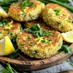 Für die Quinoa-Küchlein brauche ich einige einfache Zutaten. Die Hauptbestandteile sind: - 1 Tasse gekochte Quinoa (kaltgestellt) - 1/2 Tasse glutenfreie Semmelbrösel - 2 große Eier - 1/4 Tasse geriebener Parmesan oder Nährhefe als vegane Option - 1/4 Tasse frische Petersilie, gehackt - 2 Esslöffel frische Schnittlauch, gehackt - 1 Esslöffel Zitronenschale - 2 Esslöffel Zitronensaft - 1 Knoblauchzehe, fein gehackt - 1 Teelöffel Backpulver - Salz und Pfeffer nach Geschmack - Olivenöl zum Braten Diese Zutaten bilden die Basis der Küchlein und sorgen für einen tollen Geschmack. Wenn du keine bestimmten Zutaten hast, hier sind einige Alternativen. Du kannst die Eier durch Leinsamen ersetzen. Mische 1 Esslöffel Leinsamen mit 2 Esslöffeln Wasser. Lass es 5 Minuten ruhen. Das funktioniert gut als Bindemittel. Wenn du keinen Parmesan magst, verwende einfach mehr Nährhefe. Das gibt einen ähnlichen Geschmack. Für die Semmelbrösel kannst du auch Haferflocken verwenden. Achte darauf, dass sie glutenfrei sind. Um den Geschmack zu verbessern, füge weitere Gewürze hinzu. Paprika oder Kreuzkümmel geben einen tollen Kick. Auch frische Kräuter wie Basilikum oder Dill passen gut. Experimentiere mit verschiedenen Kombinationen. So findest du deine perfekte Mischung. Wenn du mehr über das Rezept erfahren möchtest, schau dir das Full Recipe an! Zuerst musst du die Zutaten bereitstellen. Du brauchst: - 1 Tasse gekochte Quinoa, kaltgestellt - 1/2 Tasse glutenfreie Semmelbrösel - 2 große Eier - 1/4 Tasse geriebener Parmesan oder Nährhefe - 1/4 Tasse frische Petersilie, gehackt - 2 Esslöffel frischer Schnittlauch, gehackt - 1 Esslöffel Zitronenschale - 2 Esslöffel Zitronensaft - 1 Knoblauchzehe, fein gehackt - 1 Teelöffel Backpulver - Salz und Pfeffer nach Geschmack - Olivenöl zum Braten Sorge dafür, dass die Quinoa gut abgekühlt ist. Das macht die Mischung leichter zu formen. Hacke die Kräuter fein und presse den Knoblauch. Mische alle trockenen Zutaten in einer großen Schüssel. Nun kommt der spannende Teil! Füge die Eier, die gehackten Kräuter, Zitronenschale, Zitronensaft, Knoblauch, Backpulver, Salz und Pfeffer hinzu. Mische alles gut. Du willst eine homogene Masse erreichen. Wenn die Mischung zu feucht ist, gib etwas mehr Semmelbrösel hinzu. Forme kleine Küchlein aus der Mischung. Jedes sollte etwa 5–7 cm groß sein. Achte darauf, dass sie gleichmäßig sind. Das hilft beim Braten. Jetzt erhitzt du eine Pfanne bei mittlerer Hitze. Gib einen Schuss Olivenöl hinein. Wenn das Öl heiß ist, lege die Küchlein vorsichtig in die Pfanne. Brate sie für etwa 4–5 Minuten auf jeder Seite. Sie sollten goldbraun und knusprig sein. Wiederhole diesen Schritt, bis alle Küchlein gebraten sind. Füge bei Bedarf mehr Öl hinzu. Nach dem Braten lege die Küchlein auf ein Papiertuch, damit das überschüssige Öl abtropfen kann. Diese Quinoa-Küchlein sind lecker und einfach zu machen. Die frischen Kräuter und der Zitronensaft geben ihnen einen tollen Geschmack. Du findest das vollständige Rezept [hier](#). Ein häufiger Fehler beim Kochen ist, die Quinoa nicht richtig zu kochen. Achten Sie darauf, die Quinoa gut abzuspülen, um Bitterstoffe zu entfernen. Kochen Sie sie dann in der doppelten Menge Wasser. Ein weiterer Fehler ist, die Mischung zu feucht zu machen. Wenn sie zu nass ist, fügen Sie mehr glutenfreie Semmelbrösel hinzu. Auch das Formen der Küchlein kann knifflig sein. Achten Sie darauf, die Küchlein gut zu formen, damit sie beim Braten nicht auseinanderfallen. Glutenfreies Kochen kann einfach sein, wenn Sie die richtigen Zutaten verwenden. Quinoa ist eine hervorragende Basis. Sie ist nahrhaft und hat einen tollen Geschmack. Verwenden Sie glutenfreie Semmelbrösel, um die Küchlein zu binden. Diese machen die Quinoa-Küchlein knusprig. Auch die Auswahl an frischen Kräutern macht einen großen Unterschied. Petersilie und Schnittlauch verleihen den Küchlein Frische. Experimentieren Sie mit anderen Kräutern, um Ihren eigenen Geschmack zu finden. Quinoa ist ein echtes Superfood. Es enthält viel Protein und Ballaststoffe. Das macht die Küchlein nährstoffreich. Quinoa hat auch viele Vitamine und Mineralien. Dazu gehören Magnesium, Eisen und Zink. Diese Nährstoffe unterstützen Ihre Gesundheit. Außerdem ist Quinoa glutenfrei, was es zu einer tollen Wahl für viele Menschen macht. In diesen Küchlein kombinieren Sie Geschmack und Gesundheit. Sie bringen nicht nur Freude beim Essen, sondern auch gute Nährstoffe in Ihre Ernährung. {{image_4}} Für eine vegane Version der Quinoa-Küchlein lasse die Eier weg. Ersetze sie durch Leinsamen. Mische dazu einen Esslöffel gemahlene Leinsamen mit drei Esslöffeln Wasser. Lass die Mischung 5 Minuten stehen, bis sie gelartig wird. Diese Mischung wirkt wie ein Bindemittel und hält die Küchlein zusammen. Nutze auch Nährhefe anstelle von Parmesan. So erhältst du einen tollen Geschmack ohne tierische Produkte. Experimentiere mit verschiedenen Kräutern und Gewürzen. Du kannst Basilikum, Dill oder Koriander verwenden. Diese Kräuter bringen neue Aromen in die Küchlein. Füge für einen pikanten Kick ein wenig Cayennepfeffer oder Paprika hinzu. Auch Feta-Käse macht sich gut in der Mischung. Sei kreativ und finde deinen Lieblingsgeschmack! Serviere die Quinoa-Küchlein mit leckeren Dips. Ein Joghurt-Dip mit frischen Kräutern passt super dazu. Mische griechischen Joghurt mit Zitronensaft, Salz und Schnittlauch. Eine Avocado-Creme ist auch eine tolle Wahl. Einfach die Avocado mit etwas Zitronensaft und Knoblauch pürieren. Diese Beilagen ergänzen die Küchlein perfekt und machen das Essen noch köstlicher. Wo kann ich die Quinoa-Küchlein lagern? Die besten Plätze sind der Kühlschrank oder der Gefrierschrank. Küchlein halten im Kühlschrank bis zu drei Tage. Im Gefrierschrank bleiben sie bis zu drei Monate frisch. Achten Sie darauf, die Küchlein in einem luftdichten Behälter zu lagern. So bleiben sie länger lecker. Wie bewahre ich die Küchlein am besten auf? Wenn Sie die Küchlein frisch halten wollen, lassen Sie sie zuerst abkühlen. Legen Sie dann jede Schicht zwischen Backpapier. Verwenden Sie einen luftdichten Behälter oder einen Gefrierbeutel. So vermeiden Sie, dass sie aneinanderkleben. Für einen schnellen Snack können Sie auch eine Portion in einem kleinen Behälter mitnehmen. Was mache ich, wenn die Küchlein trocken werden? Wenn die Küchlein etwas trocken sind, können Sie sie wieder auflockern. Erwärmen Sie sie in einer Pfanne mit etwas Olivenöl. Ein Spritzer Wasser kann auch helfen. Schließen Sie die Pfanne, damit der Dampf die Feuchtigkeit zurückbringt. So schmecken die Küchlein fast wie frisch zubereitet. Um glutenfreie Quinoa-Küchlein zu machen, brauchst du einige einfache Zutaten. Beginne mit einer Tasse gekochter Quinoa. Stelle sicher, dass die Quinoa abgekühlt ist. Mische dann die Quinoa mit glutenfreien Semmelbröseln und Parmesan. Füge zwei Eier, frische Petersilie, Schnittlauch, Zitronenschale, Zitronensaft und Knoblauch hinzu. Vermenge alles gut. Forme kleine Küchlein und brate sie in Olivenöl. Sie sind lecker und einfach zuzubereiten! Wenn du keine Eier verwenden möchtest, gibt es viele Alternativen. Du kannst eine Banane zerdrücken oder Apfelmus verwenden. Eine andere Option ist, Chiasamen oder Leinsamen in Wasser einzuweichen. Diese ersetzen Eier gut und helfen, die Küchlein zusammenzuhalten. Achte darauf, die richtige Menge zu verwenden, um die Textur nicht zu verändern. Ja, du kannst andere Kräuter verwenden! Wenn du Basilikum, Oregano oder Thymian magst, füge sie hinzu. Diese Kräuter bringen neuen Geschmack und machen die Küchlein spannend. Experimentiere mit deinen Lieblingskräutern und finde heraus, was dir am besten gefällt. Die Vielfalt macht das Kochen noch interessanter! Quinoa-Küchlein sind einfach und lecker. Wir haben die Hauptzutaten durchgegangen und auch Alternativen besprochen. Die Schritt-für-Schritt-Anleitung hilft dir beim Zubereiten. Denk daran, häufige Fehler zu vermeiden, und nutze unsere Tipps. Variationen machen die Küchlein spannend, und richtige Lagerung ist wichtig. Diese Küchlein sind nicht nur gesund, sondern auch vielseitig. Du kannst sie nach deinem Geschmack anpassen. Mach deine eigene Version und genieße es!
