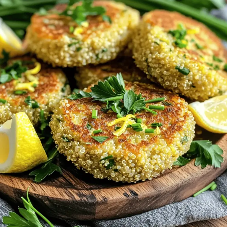 Für die Quinoa-Küchlein brauche ich einige einfache Zutaten. Die Hauptbestandteile sind: - 1 Tasse gekochte Quinoa (kaltgestellt) - 1/2 Tasse glutenfreie Semmelbrösel - 2 große Eier - 1/4 Tasse geriebener Parmesan oder Nährhefe als vegane Option - 1/4 Tasse frische Petersilie, gehackt - 2 Esslöffel frische Schnittlauch, gehackt - 1 Esslöffel Zitronenschale - 2 Esslöffel Zitronensaft - 1 Knoblauchzehe, fein gehackt - 1 Teelöffel Backpulver - Salz und Pfeffer nach Geschmack - Olivenöl zum Braten Diese Zutaten bilden die Basis der Küchlein und sorgen für einen tollen Geschmack. Wenn du keine bestimmten Zutaten hast, hier sind einige Alternativen. Du kannst die Eier durch Leinsamen ersetzen. Mische 1 Esslöffel Leinsamen mit 2 Esslöffeln Wasser. Lass es 5 Minuten ruhen. Das funktioniert gut als Bindemittel. Wenn du keinen Parmesan magst, verwende einfach mehr Nährhefe. Das gibt einen ähnlichen Geschmack. Für die Semmelbrösel kannst du auch Haferflocken verwenden. Achte darauf, dass sie glutenfrei sind. Um den Geschmack zu verbessern, füge weitere Gewürze hinzu. Paprika oder Kreuzkümmel geben einen tollen Kick. Auch frische Kräuter wie Basilikum oder Dill passen gut. Experimentiere mit verschiedenen Kombinationen. So findest du deine perfekte Mischung. Wenn du mehr über das Rezept erfahren möchtest, schau dir das Full Recipe an! Zuerst musst du die Zutaten bereitstellen. Du brauchst: - 1 Tasse gekochte Quinoa, kaltgestellt - 1/2 Tasse glutenfreie Semmelbrösel - 2 große Eier - 1/4 Tasse geriebener Parmesan oder Nährhefe - 1/4 Tasse frische Petersilie, gehackt - 2 Esslöffel frischer Schnittlauch, gehackt - 1 Esslöffel Zitronenschale - 2 Esslöffel Zitronensaft - 1 Knoblauchzehe, fein gehackt - 1 Teelöffel Backpulver - Salz und Pfeffer nach Geschmack - Olivenöl zum Braten Sorge dafür, dass die Quinoa gut abgekühlt ist. Das macht die Mischung leichter zu formen. Hacke die Kräuter fein und presse den Knoblauch. Mische alle trockenen Zutaten in einer großen Schüssel. Nun kommt der spannende Teil! Füge die Eier, die gehackten Kräuter, Zitronenschale, Zitronensaft, Knoblauch, Backpulver, Salz und Pfeffer hinzu. Mische alles gut. Du willst eine homogene Masse erreichen. Wenn die Mischung zu feucht ist, gib etwas mehr Semmelbrösel hinzu. Forme kleine Küchlein aus der Mischung. Jedes sollte etwa 5–7 cm groß sein. Achte darauf, dass sie gleichmäßig sind. Das hilft beim Braten. Jetzt erhitzt du eine Pfanne bei mittlerer Hitze. Gib einen Schuss Olivenöl hinein. Wenn das Öl heiß ist, lege die Küchlein vorsichtig in die Pfanne. Brate sie für etwa 4–5 Minuten auf jeder Seite. Sie sollten goldbraun und knusprig sein. Wiederhole diesen Schritt, bis alle Küchlein gebraten sind. Füge bei Bedarf mehr Öl hinzu. Nach dem Braten lege die Küchlein auf ein Papiertuch, damit das überschüssige Öl abtropfen kann. Diese Quinoa-Küchlein sind lecker und einfach zu machen. Die frischen Kräuter und der Zitronensaft geben ihnen einen tollen Geschmack. Du findest das vollständige Rezept [hier](#). Ein häufiger Fehler beim Kochen ist, die Quinoa nicht richtig zu kochen. Achten Sie darauf, die Quinoa gut abzuspülen, um Bitterstoffe zu entfernen. Kochen Sie sie dann in der doppelten Menge Wasser. Ein weiterer Fehler ist, die Mischung zu feucht zu machen. Wenn sie zu nass ist, fügen Sie mehr glutenfreie Semmelbrösel hinzu. Auch das Formen der Küchlein kann knifflig sein. Achten Sie darauf, die Küchlein gut zu formen, damit sie beim Braten nicht auseinanderfallen. Glutenfreies Kochen kann einfach sein, wenn Sie die richtigen Zutaten verwenden. Quinoa ist eine hervorragende Basis. Sie ist nahrhaft und hat einen tollen Geschmack. Verwenden Sie glutenfreie Semmelbrösel, um die Küchlein zu binden. Diese machen die Quinoa-Küchlein knusprig. Auch die Auswahl an frischen Kräutern macht einen großen Unterschied. Petersilie und Schnittlauch verleihen den Küchlein Frische. Experimentieren Sie mit anderen Kräutern, um Ihren eigenen Geschmack zu finden. Quinoa ist ein echtes Superfood. Es enthält viel Protein und Ballaststoffe. Das macht die Küchlein nährstoffreich. Quinoa hat auch viele Vitamine und Mineralien. Dazu gehören Magnesium, Eisen und Zink. Diese Nährstoffe unterstützen Ihre Gesundheit. Außerdem ist Quinoa glutenfrei, was es zu einer tollen Wahl für viele Menschen macht. In diesen Küchlein kombinieren Sie Geschmack und Gesundheit. Sie bringen nicht nur Freude beim Essen, sondern auch gute Nährstoffe in Ihre Ernährung. {{image_4}} Für eine vegane Version der Quinoa-Küchlein lasse die Eier weg. Ersetze sie durch Leinsamen. Mische dazu einen Esslöffel gemahlene Leinsamen mit drei Esslöffeln Wasser. Lass die Mischung 5 Minuten stehen, bis sie gelartig wird. Diese Mischung wirkt wie ein Bindemittel und hält die Küchlein zusammen. Nutze auch Nährhefe anstelle von Parmesan. So erhältst du einen tollen Geschmack ohne tierische Produkte. Experimentiere mit verschiedenen Kräutern und Gewürzen. Du kannst Basilikum, Dill oder Koriander verwenden. Diese Kräuter bringen neue Aromen in die Küchlein. Füge für einen pikanten Kick ein wenig Cayennepfeffer oder Paprika hinzu. Auch Feta-Käse macht sich gut in der Mischung. Sei kreativ und finde deinen Lieblingsgeschmack! Serviere die Quinoa-Küchlein mit leckeren Dips. Ein Joghurt-Dip mit frischen Kräutern passt super dazu. Mische griechischen Joghurt mit Zitronensaft, Salz und Schnittlauch. Eine Avocado-Creme ist auch eine tolle Wahl. Einfach die Avocado mit etwas Zitronensaft und Knoblauch pürieren. Diese Beilagen ergänzen die Küchlein perfekt und machen das Essen noch köstlicher. Wo kann ich die Quinoa-Küchlein lagern? Die besten Plätze sind der Kühlschrank oder der Gefrierschrank. Küchlein halten im Kühlschrank bis zu drei Tage. Im Gefrierschrank bleiben sie bis zu drei Monate frisch. Achten Sie darauf, die Küchlein in einem luftdichten Behälter zu lagern. So bleiben sie länger lecker. Wie bewahre ich die Küchlein am besten auf? Wenn Sie die Küchlein frisch halten wollen, lassen Sie sie zuerst abkühlen. Legen Sie dann jede Schicht zwischen Backpapier. Verwenden Sie einen luftdichten Behälter oder einen Gefrierbeutel. So vermeiden Sie, dass sie aneinanderkleben. Für einen schnellen Snack können Sie auch eine Portion in einem kleinen Behälter mitnehmen. Was mache ich, wenn die Küchlein trocken werden? Wenn die Küchlein etwas trocken sind, können Sie sie wieder auflockern. Erwärmen Sie sie in einer Pfanne mit etwas Olivenöl. Ein Spritzer Wasser kann auch helfen. Schließen Sie die Pfanne, damit der Dampf die Feuchtigkeit zurückbringt. So schmecken die Küchlein fast wie frisch zubereitet. Um glutenfreie Quinoa-Küchlein zu machen, brauchst du einige einfache Zutaten. Beginne mit einer Tasse gekochter Quinoa. Stelle sicher, dass die Quinoa abgekühlt ist. Mische dann die Quinoa mit glutenfreien Semmelbröseln und Parmesan. Füge zwei Eier, frische Petersilie, Schnittlauch, Zitronenschale, Zitronensaft und Knoblauch hinzu. Vermenge alles gut. Forme kleine Küchlein und brate sie in Olivenöl. Sie sind lecker und einfach zuzubereiten! Wenn du keine Eier verwenden möchtest, gibt es viele Alternativen. Du kannst eine Banane zerdrücken oder Apfelmus verwenden. Eine andere Option ist, Chiasamen oder Leinsamen in Wasser einzuweichen. Diese ersetzen Eier gut und helfen, die Küchlein zusammenzuhalten. Achte darauf, die richtige Menge zu verwenden, um die Textur nicht zu verändern. Ja, du kannst andere Kräuter verwenden! Wenn du Basilikum, Oregano oder Thymian magst, füge sie hinzu. Diese Kräuter bringen neuen Geschmack und machen die Küchlein spannend. Experimentiere mit deinen Lieblingskräutern und finde heraus, was dir am besten gefällt. Die Vielfalt macht das Kochen noch interessanter! Quinoa-Küchlein sind einfach und lecker. Wir haben die Hauptzutaten durchgegangen und auch Alternativen besprochen. Die Schritt-für-Schritt-Anleitung hilft dir beim Zubereiten. Denk daran, häufige Fehler zu vermeiden, und nutze unsere Tipps. Variationen machen die Küchlein spannend, und richtige Lagerung ist wichtig. Diese Küchlein sind nicht nur gesund, sondern auch vielseitig. Du kannst sie nach deinem Geschmack anpassen. Mach deine eigene Version und genieße es!