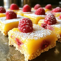 Für diese leckeren Himbeer-Zitronenbalken brauchst du folgende Hauptzutaten: - 120 g ungesalzene Butter, geschmolzen - 125 g Weizenmehl - 30 g Puderzucker - 1/4 Teelöffel Salz - 250 g frische Himbeeren (oder gefrorene, aufgetaut) - 3 große Eier - 200 g Kristallzucker - 60 ml frischer Zitronensaft (ca. 2 Zitronen) - Abrieb von 1 Zitrone - 30 g Weizenmehl (für die Füllung) - 1/4 Teelöffel Backpulver - Puderzucker, zum Bestäuben Die Füllung macht die Riegel besonders fruchtig. Du brauchst dazu: - 3 große Eier - 200 g Kristallzucker - 60 ml frischer Zitronensaft - Abrieb von 1 Zitrone - 30 g Weizenmehl - 1/4 Teelöffel Backpulver Du benötigst einige einfache Geräte, um die Himbeer-Zitronenbalken zuzubereiten: - Eine Rührschüssel - Eine Backform (20x20 cm) - Ein Handmixer oder Schneebesen - Ein Teigschaber - Ein Sieb (für den Puderzucker) Mit diesen Zutaten und Geräten bist du bereit, die Himbeer-Zitronenbalken zuzubereiten. Folge einfach dem [Full Recipe], um die Schritte zu meistern und die köstlichen Riegel zu genießen! Zuerst heizen Sie Ihren Backofen auf 175°C vor. Wählen Sie eine 20x20 cm große Backform. Sie können die Form mit Butter einfetten oder mit Backpapier auslegen. Das hilft, die Riegel später leicht herauszunehmen. In einer großen Schüssel mischen Sie 120 g geschmolzene Butter, 125 g Weizenmehl, 30 g Puderzucker und 1/4 Teelöffel Salz. Rühren Sie alles gut um, bis die Mischung krümelig aussieht. Drücken Sie den Teig gleichmäßig in die Backform. Backen Sie den Boden für 15 Minuten, bis die Ränder leicht goldbraun sind. Nehmen Sie die Form aus dem Ofen und lassen Sie den Boden etwas abkühlen. Während der Boden abkühlt, bereiten Sie die Füllung vor. In einer neuen Schüssel schlagen Sie 3 große Eier und fügen 200 g Kristallzucker hinzu. Gießen Sie 60 ml frischen Zitronensaft und den Abrieb von 1 Zitrone dazu. Rühren Sie alles gut zusammen, bis die Mischung glatt ist. Fügen Sie 30 g Mehl und 1/4 Teelöffel Backpulver hinzu. Mischen Sie dies gut, bis keine Klumpen mehr da sind. Jetzt kommen die Himbeeren. Fügen Sie 250 g frische oder aufgetaute Himbeeren vorsichtig hinzu. Heben Sie sie sanft unter, um sie nicht zu zerdrücken. Gießen Sie die Himbeer-Zitronenfülle über den vorgebackenen Boden. Stellen Sie die Form wieder in den Ofen. Backen Sie die Riegel für weitere 20-25 Minuten, bis die Füllung fest ist und in der Mitte leicht wackelt. Nehmen Sie die Form aus dem Ofen und lassen Sie die Riegel bei Raumtemperatur vollständig abkühlen. Um das Schneiden zu erleichtern, stellen Sie die Riegel für mindestens 2 Stunden in den Kühlschrank. Schneiden Sie sie danach in Quadrate oder Balken und bestäuben Sie sie mit Puderzucker. Genießen Sie die fruchtigen Himbeer-Zitronenbalken! Für das vollständige Rezept, schauen Sie sich die [Full Recipe] an. Ein häufiges Problem ist, die Füllung zu übermixen. Das führt zu einer schaumigen Textur. Mixen Sie nur bis alles gut vermischt ist. Achten Sie darauf, dass der Boden nicht zu lange backt. Ein goldbrauner Rand ist perfekt, aber er sollte nicht zu dunkel werden. Lassen Sie die Riegel vollständig abkühlen, bevor Sie sie schneiden. So bleibt die Form besser erhalten. Die perfekte Füllung hat eine cremige, aber feste Struktur. Um das zu erreichen, verwenden Sie frische Eier. Diese geben der Füllung die richtige Bindung. Achten Sie darauf, die Himbeeren sanft unterzuheben. So bleiben sie ganz und sorgen für einen schönen Biss. Wenn die Füllung beim Backen leicht wackelt, ist das ein gutes Zeichen. Sie wird beim Abkühlen noch fester. Die Präsentation macht viel aus. Schneiden Sie die Riegel in gleichmäßige Stücke. Legen Sie sie auf eine schöne Servierplatte. Garnieren Sie die Riegel mit frischen Himbeeren und Zitronenscheiben. Ein wenig Puderzucker oben drauf sieht toll aus. So wirken die Riegel einladend und frisch. Für das beste Ergebnis, servieren Sie sie gut gekühlt. {{image_4}} Himbeer-Zitronenbalken sind toll, aber andere Beeren machen sie auch lecker. Du kannst Erdbeeren, Blaubeeren oder Brombeeren ausprobieren. Jede Beere hat ihren eigenen Geschmack. Wenn du andere Beeren nutzt, passe die Menge an. Halte dich an 250 g frische oder gefrorene Beeren. Wenn du glutenfrei backen möchtest, ersetze das Weizenmehl mit einer glutenfreien Mischung. Achte darauf, dass du auch das Backpulver überprüfst. Für eine vegane Version nutze Apfelmus oder Leinsamen als Ei-Ersatz. Nimm 1 Esslöffel Leinsamen und mische ihn mit 3 Esslöffeln Wasser. Lass die Mischung kurz quellen, bevor du sie hinzufügst. Du kannst auch Zitronen-Brownie-Bars machen! Ersetze die Himbeeren durch Schokolade. Mische Schokoladenstückchen in die Zitronenfülle. Das gibt den Bars einen schokoladigen Kick. Die Kombination aus Zitrone und Schokolade ist einfach unwiderstehlich. Für die genauen Schritte und die Zutatenliste schau dir das [Full Recipe] an. Um die Himbeer-Zitronenbalken frisch zu halten, sollten Sie sie gut lagern. Lassen Sie die Riegel vor dem Lagern vollständig abkühlen. Legen Sie die Riegel in einen luftdichten Behälter. Ein Stück Backpapier zwischen den Lagen hilft, das Ankleben zu verhindern. Bewahren Sie die Riegel im Kühlschrank auf. So bleibt die Textur schön und die Frische erhalten. Wenn Sie Reste haben, können Sie die Riegel einfrieren. Schneiden Sie die Riegel zuerst in Portionen. Wickeln Sie jede Portion in Frischhaltefolie. Legen Sie die eingewickelten Riegel in einen gefrierfesten Beutel. Drücken Sie die Luft heraus, bevor Sie den Beutel verschließen. So bleiben die Riegel bis zu drei Monate frisch. Zum Auftauen legen Sie die Riegel einfach in den Kühlschrank. Richtig gelagerte Himbeer-Zitronenbalken halten sich im Kühlschrank etwa eine Woche. Wenn Sie die Riegel einfrieren, können Sie sie bis zu drei Monate genießen. Achten Sie auf Anzeichen von Gefrierbrand oder Veränderungen in der Farbe. Dies könnte darauf hindeuten, dass es Zeit ist, sie zu entsorgen. Genießen Sie die Riegel frisch und fruchtig! Ja, Sie können diese Riegel leicht im Voraus machen. Bereiten Sie sie einfach einen Tag vorher zu. Lassen Sie die Riegel nach dem Backen vollständig abkühlen. Dann stellen Sie sie in den Kühlschrank. Das Kühlen hilft, die Riegel fest zu machen. Um die Süße zu ändern, nutzen Sie weniger Zucker. Sie können auch Honig oder Agavendicksaft verwenden. Beginnen Sie mit weniger Süßungsmittel und probieren Sie die Füllung. So finden Sie die perfekte Balance für Ihren Geschmack. Ja, gefrorene Himbeeren funktionieren prima! Lassen Sie die Himbeeren einfach auftauen und gut abtropfen. So vermeiden Sie eine zu nasse Füllung. Achten Sie darauf, die Himbeeren sanft unterzuheben, damit sie nicht zerdrückt werden. Für das vollständige Rezept schauen Sie sich die [Full Recipe] an. Himbeer-Zitronenbalken sind eine köstliche Mischung aus frischen Zutaten und einfach zu machen. Wir haben die Hauptzutaten, die Anleitung und nützliche Tipps besprochen. Variationen machen das Rezept noch spannender. Denke daran, die Riegel gut zu lagern, damit sie frisch bleiben. Mit diesen Schritten und Tricks bekommst du das beste Ergebnis. Probiere verschiedene Beeren oder sogar glutenfreie Optionen aus. So kannst du immer wieder neue Geschmackserlebnisse schaffen. Viel Spaß beim Backen!