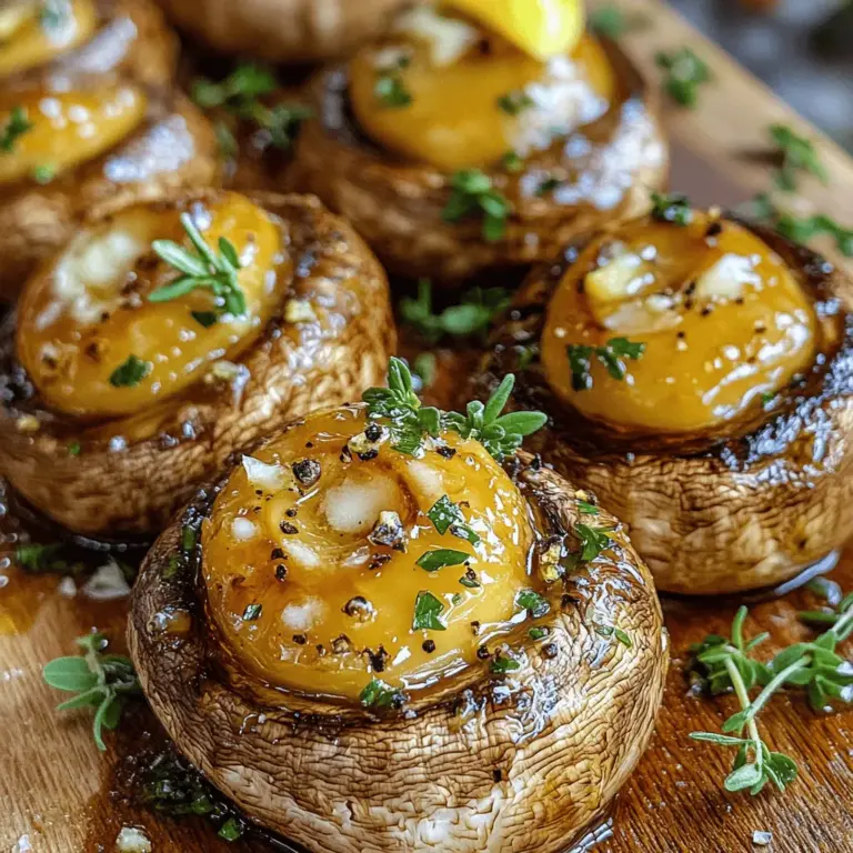 - 500 g Champignons, gereinigt und Stiele gekürzt - 4 Knoblauchzehen, fein gehackt - 4 Esslöffel ungesalzene Butter - 2 Esslöffel Olivenöl Das Herzstück dieses Gerichts sind die Champignons. Sie bringen einen milden, erdigen Geschmack. Knoblauch ist der nächste Star. Er gibt den Pilzen einen tollen, herzhaften Kick. Die Butter sorgt für reichhaltigen Geschmack und macht die Pilze zart. Olivenöl hilft beim Rösten und bringt gesunde Fette in das Gericht. - 1 Teelöffel frische Thymianblätter (oder ½ Teelöffel getrockneter Thymian) - 1 Teelöffel frische Petersilie, gehackt (zum Garnieren) - Salz und Pfeffer nach Geschmack - Ein Spritzer frischer Zitronensaft Thymian bringt eine frische Note. Er passt perfekt zu Pilzen. Petersilie ist nicht nur ein schöner Farbklecks, sie bringt auch Frische. Salz und Pfeffer betonen die Aromen und machen das Gericht noch besser. Zitronensaft gibt den Pilzen einen spritzigen Abschluss, der alle Geschmäcker hebt. Fügen Sie gerne zusätzliche Zutaten hinzu. Zum Beispiel können Sie geröstete Nüsse oder Käse verwenden. Nüsse bringen Crunch und Käse sorgt für Cremigkeit. Auch Spinat kann eine gute Option sein. Er gibt Farbe und Nährstoffe. Denken Sie daran, dass diese Ergänzungen das Gericht verändern können. Achten Sie darauf, die Mengen gut abzustimmen. Das sorgt für ein ausgewogenes Gericht. Für das vollständige Rezept, schauen Sie sich die [Full Recipe] an. Zuerst reinigen Sie die Champignons. Nutzen Sie ein feuchtes Tuch, um den Schmutz zu entfernen. Schneiden Sie die Stiele kurz ab. Geben Sie die Pilze in eine große Schüssel. Fügen Sie 2 Esslöffel Olivenöl hinzu. Jetzt kommt der gehackte Knoblauch dazu, sowie 1 Teelöffel frische Thymianblätter. Geben Sie eine Prise Salz und Pfeffer hinzu. Mischen Sie alles gut, bis die Pilze gleichmäßig bedeckt sind. Nehmen Sie einen kleinen Topf und stellen Sie ihn auf niedrige Hitze. Geben Sie 4 Esslöffel ungesalzene Butter hinein. Lassen Sie die Butter langsam schmelzen. Sobald sie geschmolzen ist, gießen Sie die Butter über die gewürzten Pilze. Rühren Sie alles sanft um, damit die Pilze die Butter gut aufnehmen. Heizen Sie Ihren Ofen auf 200 °C vor. Verteilen Sie die Pilze gleichmäßig auf einem Backblech. Achten Sie darauf, dass sie nicht übereinander liegen. Rösten Sie die Pilze für 15 bis 20 Minuten. Rühren Sie die Pilze während des Röstens einmal um. So werden sie gleichmäßig goldbraun und zart. Nach dem Rösten können Sie einen Spritzer frischen Zitronensaft darüber geben. Garnieren Sie die Pilze mit frischer Petersilie. Diese Schritte machen Ihr Gericht lecker und ansprechend. Für die vollständige Zubereitung schauen Sie sich das Full Recipe an. Die Garzeit für zarte Pilze ist wichtig. Rösten Sie die Pilze bei 200 °C. Stellen Sie sicher, dass sie 15 bis 20 Minuten im Ofen sind. Überprüfen Sie sie nach 15 Minuten. Sie sollten goldbraun und zart sein. Zu langes Rösten macht sie trocken. Ein gelegentliches Umrühren hilft, gleichmäßiges Garen zu erzielen. Es gibt viele Wege, den Geschmack zu verbessern. Fügen Sie verschiedene Kräuter hinzu. Rosmarin oder Oregano passen gut. Für einen scharfen Kick probieren Sie rote Paprika oder Chili. Ein Spritzer Balsamico kann den Geschmack vertiefen. Experimentieren Sie auch mit verschiedenen Ölen, wie Trüffelöl. Diese Varianten machen Ihre Pilze besonders lecker. Ein häufiger Fehler ist, die Pilze zu überfüllen. Geben Sie ihnen Platz auf dem Blech. So rösten sie gleichmäßig. Ein weiterer Fehler ist, die Pilze nicht zu würzen. Vergessen Sie nicht Salz und Pfeffer. Auch die Butter sollte nicht zu heiß sein. Schmelzen Sie sie langsam, um den vollen Geschmack zu erhalten. Halten Sie sich an diese Tipps für perfekte Pilze. Für die vollständige Zubereitung der Pilze schauen Sie sich das [Full Recipe] an. {{image_4}} Für eine vegetarische Variante kannst du die Butter durch Pflanzenbutter ersetzen. Das gibt den Pilzen einen leckeren Geschmack. Wenn du eine vegane Version zubereiten möchtest, nutze einfach Olivenöl statt Butter. Es bleibt trotzdem reich an Aromen, und die Pilze bleiben saftig. Möchtest du etwas mehr Geschmack? Füge ein paar geröstete Nüsse hinzu. Mandeln oder Walnüsse bringen eine knusprige Textur. Auch frischer Spinat oder Rucola passen gut. Sie geben dem Gericht Frische und Farbe. Du könntest auch etwas Balsamico-Essig für eine süß-saure Note verwenden. Geröstete Knoblauch-Butter-Pilze sind vielseitig. Du kannst sie als Beilage zu Steak oder Hähnchen servieren. Auch zu Pasta schmecken sie sehr gut. Eine Scheibe frisches Brot dazu ist perfekt, um die köstliche Butter aufzutunken. Du kannst sie auch in einen Salat geben, um mehr Geschmack zu bringen. Für das vollständige Rezept schau dir die [Full Recipe] an. Geröstete Knoblauch-Butter-Pilze sind lecker, aber auch leicht verderblich. Lagern Sie die Pilze in einem luftdichten Behälter. Stellen Sie sicher, dass die Pilze vollständig abgekühlt sind, bevor Sie sie einpacken. So bleibt der Geschmack frisch. Im Kühlschrank halten sie sich etwa 3 bis 5 Tage. Wenn Sie die Pilze länger aufbewahren möchten, frieren Sie sie ein. Legen Sie die abgekühlten Pilze in einen gefriergeeigneten Beutel. Drücken Sie die Luft heraus, bevor Sie den Beutel verschließen. So bleiben die Pilze bis zu 3 Monate frisch. Achten Sie darauf, die Pilze vor dem Einfrieren gut zu portionieren. Nach der Lagerung sind die Pilze am besten, wenn Sie sie aufwärmen. Erhitzen Sie sie in einer Pfanne bei mittlerer Hitze. Fügen Sie einen kleinen Löffel Butter hinzu, um den Geschmack zu beleben. Sie können die Pilze auch in Pasta oder auf Pizza verwenden. Sie passen gut zu vielen Gerichten. Für mehr Details schauen Sie sich das Full Recipe an. Geröstete Pilze bleiben im Kühlschrank etwa drei bis fünf Tage frisch. Verwahren Sie sie in einem luftdichten Behälter. So bleibt der Geschmack erhalten. Wenn Sie sie länger aufbewahren möchten, können Sie die Pilze auch einfrieren. In einem geeigneten Behälter im Gefrierfach halten sie bis zu drei Monate. Achten Sie darauf, die Pilze vor dem Einfrieren gut abzukühlen. Ja, Sie können frische Kräuter durch getrocknete ersetzen. Verwenden Sie weniger, da getrocknete Kräuter stärker sind. Zum Beispiel, wenn das Rezept einen Teelöffel frischen Thymian verlangt, nehmen Sie einen halben Teelöffel getrockneten Thymian. Wenn Sie frische Kräuter verwenden, probieren Sie Rosmarin oder Oregano für einen anderen Geschmack. Die Kräuter bringen die Aromen der Pilze wirklich zur Geltung. Geröstete Knoblauch-Butter-Pilze passen gut zu vielen Gerichten. Sie können sie zu Pasta, Risotto oder auf Toast servieren. Sie sind auch super als Beilage zu gegrilltem Fleisch oder Fisch. Wenn Sie ein leichtes Gericht wünschen, servieren Sie sie mit einem frischen Salat. Die Pilze bringen Geschmack und Textur in jede Mahlzeit. Für mehr Ideen schauen Sie sich das Rezept an: [Full Recipe]. Zusammengefasst haben wir die besten Zutaten, die Zubereitung und wertvolle Tipps für geröstete Knoblauch-Butter-Pilze besprochen. Diese Pilze sind einfach und lecker. Du kannst sie gut aufbewahren und sogar einfrieren. Probiere die Alternativen und Variationen, um neue Geschmäcker zu entdecken. Mit diesen Schritten bereitest du jedes Mal ein köstliches Gericht zu. Viel Spaß beim Kochen und Genießen dieser vielseitigen Pilze!