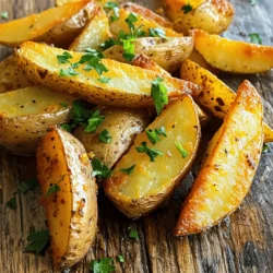 - 4 große Russet-Kartoffeln - 3 Esslöffel Olivenöl Die Hauptzutaten für knusprige Kartoffel-Wedges sind einfach und leicht zu finden. Ich benutze große Russet-Kartoffeln, weil sie viel Stärke haben. Diese Kartoffeln werden schön knusprig. Das Olivenöl hilft, die Wedges zu bräunen und gibt ihnen Geschmack. - 1 Teelöffel Knoblauchpulver - 1 Teelöffel Paprika - 1 Teelöffel Zwiebelpulver - 1 Teelöffel getrockneter Oregano - Salz und Pfeffer nach Geschmack Die Gewürze und Kräuter machen die Wedges besonders lecker. Knoblauchpulver gibt eine schöne Tiefe. Paprika fügt etwas Süße und Farbe hinzu. Zwiebelpulver und Oregano bringen den perfekten Geschmack. Ich füge Salz und Pfeffer hinzu, um alles abzurunden. - Frische Petersilie, gehackt Die frische Petersilie ist die ideale Garnierung. Sie bringt Farbe und Frische. Außerdem sieht sie toll aus auf den Wedges. Ich empfehle, die Petersilie kurz vor dem Servieren hinzuzufügen. So bleibt sie schön grün und knusprig. Für das vollständige Rezept, schau dir die [Full Recipe] an. Heize deinen Ofen auf 220°C (425°F) vor. Lege ein Backblech mit Backpapier aus. Das Papier hilft, das Ankleben der Kartoffeln zu verhindern. Wasche die Kartoffeln gründlich. Schrubbe sie, um Schmutz zu entfernen. Halbiere jede Kartoffel und schneide sie in 8 gleichmäßige Spalten. Die Schale bleibt dran, denn sie gibt mehr Textur und Nährstoffe. In einer großen Schüssel vermische die Marinade. Verwende 3 Esslöffel Olivenöl, 1 Teelöffel Knoblauchpulver, 1 Teelöffel Paprika, 1 Teelöffel Zwiebelpulver, 1 Teelöffel getrockneten Oregano, sowie Salz und Pfeffer. Rühre gut um, bis eine homogene Marinade entsteht. Füge die Kartoffelspalten zur Schüssel hinzu. Wende sie in der Marinade, bis sie vollständig bedeckt sind. Verteile die gewürzten Wedges gleichmäßig auf dem Backblech. Achte darauf, dass sie in einer einzigen Schicht liegen. So garen sie gleichmäßig. Backe die Kartoffelspalten für 30-35 Minuten. Wende sie nach der Hälfte der Zeit, damit sie goldbraun und knusprig werden. Nimm die Wedges aus dem Ofen und lasse sie für einige Minuten ruhen. So werden sie noch knuspriger. Garnieren kannst du sie mit frisch gehackter Petersilie für mehr Farbe und Frische. Um die Wedges knusprig zu machen, sind ein paar Tricks wichtig. Zuerst heize deinen Ofen gut vor. 220°C (425°F) ist ideal. Achte darauf, die Kartoffelspalten gleichmäßig auf dem Backblech zu verteilen. So kann die Luft gut zirkulieren. Ein weiterer Tipp: Lass die Schale dran. Sie gibt mehr Textur und hilft beim Knusprigwerden. Ein häufiger Fehler ist das Überfüllen des Backblechs. Wenn die Wedges zu nah beieinander liegen, dampfen sie statt knusprig zu werden. Ein weiterer Fehler ist, die Wedges nicht genug zu wenden. Wende sie nach der Hälfte der Backzeit, damit sie gleichmäßig garen. Das sorgt für einen goldbraunen Look und den perfekten Crunch. Crispy Potato Wedges passen toll zu vielen Dips. Probiere Ketchup, Sour Cream oder einen scharfen Dip. Für eine besondere Note, serviere sie mit einer Knoblauchsoße. Als Beilage sind ein frischer Salat oder Gemüse ideal. Sie bringen Farbe und Frische auf den Teller. Wenn du mehr über die Zubereitung erfahren möchtest, schau dir das Full Recipe an. {{image_4}} Du kannst die Wedges leicht anpassen. Probiere eine scharfe Variante mit Chili. Füge einfach Chili-Flocken zur Marinade hinzu. Das bringt ein feuriges Aroma. Eine italienische Option ist, Parmesan hinzuzufügen. Streue ihn über die Wedges, bevor du sie backst. Der Käse wird schön schmelzen und die Wedges lecker machen. Wenn du etwas Gesundes willst, versuche Süßkartoffel-Wedges. Sie sind süßer und voller Nährstoffe. Der Prozess bleibt gleich. Die Zubereitung macht Spaß und ist einfach. Eine weitere gesunde Option ist die Verwendung von Luftfritteusen. So werden die Wedges knusprig, aber mit weniger Öl. Perfekt für einen leichteren Snack! Für vegane Wedges kannst du alternative Öle nutzen. Kokosöl oder Avocadoöl sind tolle Wahlmöglichkeiten. Sie bringen einen einzigartigen Geschmack. Um glutenfreie Wedges zu machen, füge glutenfreie Panade hinzu. Das gibt mehr Textur, ohne Gluten zu verwenden. So sind alle zufrieden! Diese Variationen machen deine Crispy Potato Wedges noch spannender. Du findest die vollständige Anleitung in der [Full Recipe]. Um deine Wedges frisch zu halten, lagere sie in einem luftdichten Behälter. Achte darauf, dass sie vollständig abgekühlt sind, bevor du sie einpackst. So vermeidest du, dass sie matschig werden. Lege ein Stück Küchenpapier in den Behälter. Das Papier saugt zusätzliche Feuchtigkeit auf. Du kannst die Wedges im Backofen oder in der Mikrowelle aufwärmen. Der Backofen gibt den besten Knusprigkeitsgrad zurück. Heize ihn auf 200°C vor. Lege die Wedges auf ein Backblech und backe sie für etwa 10-15 Minuten. Wende sie während des Aufwärmens. Die Mikrowelle ist schneller, macht die Wedges aber weicher. Erwärme sie dort für etwa 1-2 Minuten. Die Wedges sind im Kühlschrank etwa 3-5 Tage haltbar. Achte darauf, sie gut zu verpacken. Du kannst sie auch einfrieren. Lege sie in einen Gefrierbeutel und drücke die Luft heraus. So bleiben sie bis zu 3 Monate frisch. Wenn du sie wieder aufwärmst, backe sie direkt aus dem Gefrierfach. Die Zubereitung von Crispy Potato Wedges dauert insgesamt etwa 50 Minuten. Davon sind 15 Minuten für die Vorbereitung nötig. In dieser Zeit kannst du die Kartoffeln waschen, schneiden und marinieren. Danach backst du die Wedges für 30 bis 35 Minuten im Ofen. Diese Zeit ist perfekt, um die Kartoffeln knusprig und goldbraun zu machen. Ja, du kannst die Wedges auch frittieren, wenn du sie noch knuspriger magst. Erhitze dafür das Öl in einer Fritteuse oder einem großen Topf auf etwa 180 °C. Frittiere die Kartoffelspalten in kleinen Portionen für 4 bis 5 Minuten. So erhalten sie eine schöne, goldene Farbe. Achte darauf, die Wedges nicht zu überfüllen. Das sorgt für gleichmäßiges Frittieren und ein besseres Ergebnis. Du findest Crispy Potato Wedges in vielen Restaurants und Imbissständen. Schau in deiner Nähe nach einem Burgerladen oder einer Pizzeria. Oft bieten solche Orte leckere Wedges als Beilage an. Einige Food-Trucks haben sogar spezielle Varianten mit verschiedenen Dips. Frag nach den besten Orten, um die köstlichen Wedges zu genießen. Ja, du kannst die Wedges im Voraus zubereiten. Bereite sie einfach wie im Rezept beschrieben vor und lege sie in den Kühlschrank. Du kannst sie bis zu 24 Stunden im Voraus marinieren. Stelle sicher, dass sie gut abgedeckt sind, damit sie nicht austrocknen. Wenn du bereit bist, backe sie einfach im Ofen. So sparst du Zeit und hast mehr Spaß beim Essen. Crispy Potato Wedges sind einfach zuzubereiten und bieten viel Spaß in der Küche. Wir haben die Hauptzutaten besprochen, wie man sie richtig zubereitet und aufbewahrt. Tipps helfen, die perfekte Knusprigkeit zu erreichen und häufige Fehler zu vermeiden. Denke auch an die Variationen für mehr Geschmack. Mit diesen Informationen kannst du schmackhafte Kartoffel-Wedges zaubern. Probiere verschiedene Dips und Beilagen aus, um dein Gericht zu erweitern! Genieße die Kochen und das Essen!