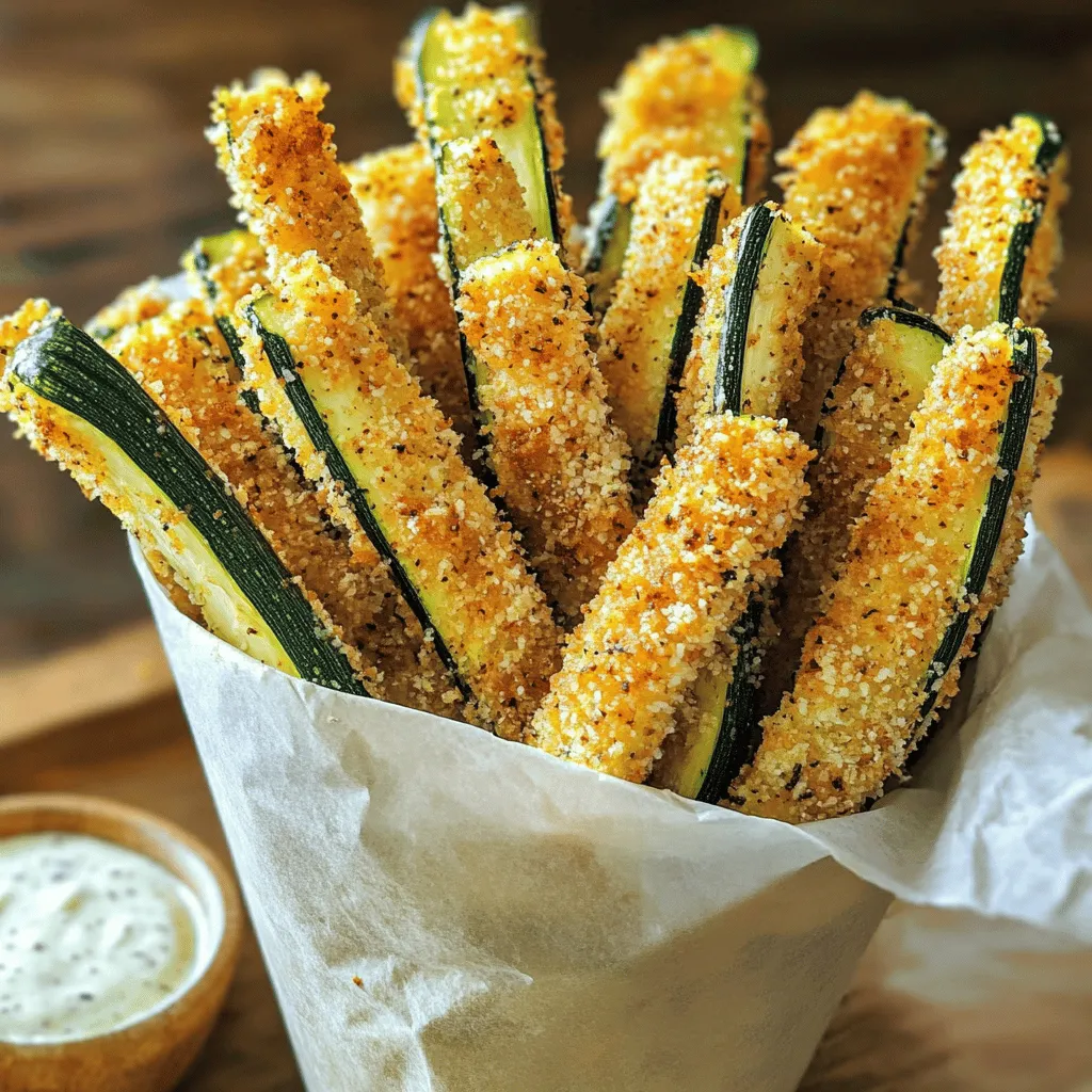- 2 mittelgroße Zucchini - 1 Tasse Semmelbrösel (Panko) - ½ Tasse geriebener Parmesan-Käse - 1 Teelöffel Knoblauchpulver - ½ Teelöffel Zwiebelpulver - ½ Teelöffel geräuchertes Paprikapulver - 1 großes Ei - Olivenölspray - Salz und Pfeffer nach Geschmack Für diese Spicy Garlic Parmesan Zucchini Fries brauchst du frische Zutaten. Zucchini sind knackig und voller Geschmack. Panko sorgt für die perfekte Knusprigkeit. Parmesan-Käse bringt eine salzige Note, die die Zucchini wunderbar ergänzt. Die Gewürze sind einfach, aber sehr wichtig. Knoblauchpulver gibt den fries einen tollen Geschmack. Das Zwiebelpulver fügt eine süßliche Tiefe hinzu. Geräuchertes Paprikapulver bringt eine leichte Schärfe und einen rauchigen Geschmack. Diese Kombination macht den Unterschied. Das Ei hilft, die Panade an den Zucchini zu halten. Olivenölspray gibt den fries eine goldene Farbe und macht sie knusprig. Vergiss nicht, Salz und Pfeffer hinzuzufügen, um den Geschmack zu verbessern. Wenn du die genauen Schritte sehen möchtest, schaue dir das [Full Recipe] an. - Heize deinen Ofen auf 220°C vor. - Lege ein Backblech mit Backpapier aus. Das verhindert das Anhaften. - Mische die Semmelbrösel mit den Gewürzen. - In einer separaten Schüssel schlage das Ei auf und bereite es vor. - Tauche jeden Zucchinistreifen zuerst in das Ei. Lass das überschüssige Ei abtropfen. - Wälze die Zucchinistreifen in der Semmelbrösel-Mischung. Drücke leicht, damit die Panade haftet. - Lege die panierten Zucchini auf das Backblech. Sprühe sie leicht mit Olivenölspray ein. - Backe die Zucchini Fries im Ofen für 20-25 Minuten. Wende sie zur Halbzeit. - Nimm die Zucchini Fries aus dem Ofen und lasse sie kurz abkühlen, bevor du sie servierst. Für die vollständige Zubereitung schau dir das Full Recipe an. Um die Zucchini fries knusprig zu machen, benutze Panko. Panko sind größere Brösel, die mehr Luft und Struktur bieten. So wird die Kruste super knusprig. Sprühe auch etwas Olivenölspray auf die Zucchini. Das hilft, die Brösel schön braun zu backen. Trockne die Zucchini gut ab, bevor du sie panierst. Feuchtigkeit macht die Fries matschig. Lege die panierten Zucchini gleichmäßig auf das Backblech. So backen sie gleichmäßig und werden schön knusprig. Präsentiere die Zucchini fries in einem netten Körbchen. Lege etwas Backpapier hinein, damit sie nicht anhaften. Für das perfekte Foto, achte auf gute Beleuchtung. Serviere die fries mit Dips. Ranch-Dressing oder würzige Aioli passen super gut dazu. Sie bringen zusätzlichen Geschmack und sind sehr beliebt. Für die vollständige Anleitung schaue dir das Full Recipe an. {{image_4}} Du kannst die Gewürze leicht ändern. Probiere italienische Kräuter für einen anderen Geschmack. Scharfer Paprika gibt mehr Hitze. Das Rezept bleibt lecker und spannend. Du kannst auch mehr Parmesan oder andere Käsesorten verwenden. Feta oder Cheddar sind tolle Alternativen. Experimentiere, um deine perfekte Mischung zu finden. Wenn du glutenfrei essen möchtest, sind glutenfreie Semmelbrösel eine gute Wahl. Du kannst auch gemahlene Mandeln oder Kichererbsenmehl nutzen. Diese Optionen geben den Zucchini Fries eine schöne Textur. Sie bleiben knusprig und lecker, ganz ohne Gluten. Zucchini sind großartig, aber du kannst auch andere Gemüsefrüchte verwenden. Auberginen oder Karotten sind eine tolle Wahl. Schneide sie in die gleiche Form wie die Zucchini. So bekommst du ein ähnliches Ergebnis. Denke daran, die Backzeit anzupassen, da verschiedene Gemüse unterschiedlich garen. Das gibt dir viele Möglichkeiten, kreativ zu sein und neue Geschmäcker zu erkunden. Wenn du mehr wissen möchtest, schau dir die Full Recipe an! Bewahre die Zucchini Fries im Kühlschrank auf. Nutze dafür einen luftdichten Behälter. So bleiben sie frisch und lecker. Du kannst sie bis zu drei Tage lang aufbewahren. Stelle sicher, dass die Fries gut abgekühlt sind, bevor du sie verpackst. Das hilft, Feuchtigkeit zu vermeiden. Um die Zucchini Fries wieder knusprig zu machen, benutze den Backofen oder eine Luftfritteuse. Heize den Ofen auf 180°C vor. Lege die Fries auf ein Backblech und backe sie für etwa 10 Minuten. In der Luftfritteuse dauert es nur etwa 5 bis 7 Minuten. So werden sie wieder schön knusprig. Vermeide die Mikrowelle, da sie die Fries matschig macht. Du kannst die Zucchini Fries im Voraus vorbereiten. Panier die Zucchini-Streifen, aber backe sie nicht sofort. Lege sie auf ein Backblech und stelle es in den Kühlschrank. So sind sie bereit, wenn du sie später brauchst. Du kannst die ungebackenen Zucchini Fries auch einfrieren. Verteile sie auf einem Backblech und friere sie ein. Danach kannst du sie in einen Beutel umpacken. So hast du immer einen Snack bereit. Für das beste Ergebnis backe sie direkt aus dem Gefrierschrank. Die Zubereitung dieser leckeren Zucchini Fries dauert insgesamt etwa 40 Minuten. Die Vorbereitungszeit beträgt etwa 15 Minuten. Für das Backen im Ofen brauchst du 20 bis 25 Minuten, bis sie schön knusprig sind. Ja, du kannst die Zucchini Fries auch frittieren, wenn du eine besonders knusprige Textur möchtest. Erhitze das Öl in einer Fritteuse oder einem tiefen Topf auf 180°C. Tauche die Zucchini Fries wie gewohnt in das Ei und die Panade. Frittiere sie dann in kleinen Portionen für 3 bis 4 Minuten, bis sie goldbraun sind. Lass sie auf Küchenpapier abtropfen, um überschüssiges Öl zu entfernen. Die originalen Zucchini Fries sind nicht vegan, da sie ein Ei enthalten. Um sie vegan zu machen, kannst du das Ei durch eine Mischung aus 1 Esslöffel Leinsamenmehl und 2 Esslöffel Wasser ersetzen. Lass die Mischung kurz quellen, bevor du die Zucchini damit panierst. So bleiben die Fries knusprig und lecker. Zu würzigen Zucchini Fries passen viele Dips. Hier sind einige tolle Optionen: - Ranch-Dressing - Würzige Aioli - Joghurt-Dip mit frischen Kräutern - Salsa oder Guacamole - Ketchup mit einem Schuss Sriracha Diese Dips ergänzen den Geschmack der Zucchini Fries perfekt und machen sie noch köstlicher. Vergiss nicht, das Full Recipe auszuprobieren, um die besten Ergebnisse zu erzielen! Die Zubereitung von Zucchini Fries ist einfach und macht Spaß. Wir haben die Zutaten vorbereitet und einen klaren Schritt-für-Schritt-Plan erstellt. Du weißt nun, wie du die perfekten knusprigen Zucchini Fries zubereitest. Variationen gibt es viele, sodass du kreativ sein kannst. Denke an Aufbewahrung und Aufwärmen, um den Genuss zu verlängern. Probiere die verschiedenen Dips aus. Deiner Fantasie sind keine Grenzen gesetzt. Viel Spaß beim Kochen und Genießen!
