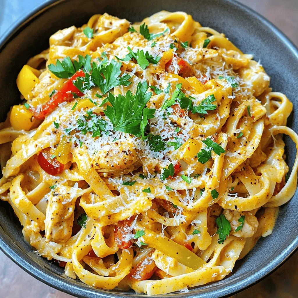 Um die cremige Cajun-Hühnchen-Pasta zuzubereiten, benötigst du folgende Zutaten: - 2 Hähnchenbrustfilets, ohne Knochen und Haut, gewürfelt - 1 Esslöffel Cajun-Gewürz - 2 Esslöffel Olivenöl - 1 mittelgroße Zwiebel, fein gehackt - 2 Knoblauchzehen, gehackt - 1 Paprika (rot oder gelb), gewürfelt - 225g Fettuccine oder Penne-Pasta - 240ml Sahne - 240ml Hühnerbrühe - 100g geriebener Parmesan-Käse - Salz und Pfeffer nach Geschmack - Frische Petersilie, gehackt (zur Garnierung) Die Wahl der richtigen Zutaten macht einen großen Unterschied. Achte auf: - Frische Hähnchenbrust: Diese sollte rosig und fest sein. - Cajun-Gewürz: Nutze eine hochwertige Mischung für den besten Geschmack. - Echte Sahne: Diese verleiht der Sauce die nötige Cremigkeit. - Frisches Gemüse: Wähle lebendige Farben für mehr Geschmack und Nährstoffe. - Parmesan: Frisch gerieben schmeckt besser als abgepackter Käse. Wenn du auf der Suche nach gesünderen Alternativen bist, probiere Folgendes: - Hähnchen durch Pute ersetzen: Dies reduziert den Fettgehalt. - Vollkorn-Pasta verwenden: Für mehr Ballaststoffe und Nährstoffe. - Fettarme Sahne: Dies senkt die Kalorienzahl ohne großen Geschmacksverlust. - Gemüse hinzufügen: Spinat oder Brokkoli steigern den Nährstoffgehalt. Du findest die vollständige Rezeptanleitung im [Full Recipe]. Beginnen Sie mit dem Kochen der Pasta. Verwenden Sie Fettuccine oder Penne. Kochen Sie sie gemäß den Anweisungen auf der Verpackung al dente. Nach dem Kochen lassen Sie die Pasta abtropfen. Fügen Sie einen Esslöffel Olivenöl hinzu, um das Verkleben zu vermeiden. Nehmen Sie die zwei Hähnchenbrustfilets und würfeln Sie sie. In einer Schüssel vermischen Sie das Hähnchen mit einem Esslöffel Cajun-Gewürz. Stellen Sie sicher, dass alle Stücke gut bedeckt sind. Diese Gewürze geben der Pasta den charakteristischen Cajun-Geschmack. Erhitzen Sie zwei Esslöffel Olivenöl in einer großen Pfanne bei mittlerer Hitze. Geben Sie das gewürzte Hähnchen hinzu und braten Sie es etwa fünf bis sieben Minuten. Das Hähnchen sollte goldbraun und durchgegart sein. Nehmen Sie es aus der Pfanne und legen Sie es beiseite. In derselben Pfanne die gehackte Zwiebel und Paprika hinzufügen. Braten Sie sie etwa drei bis vier Minuten, bis sie weich sind. Fügen Sie dann zwei gehackte Knoblauchzehen hinzu und braten Sie sie eine weitere Minute. Geben Sie das Hähnchen zurück in die Pfanne und fügen Sie 240ml Hühnerbrühe hinzu. Lassen Sie alles sanft köcheln. Rühren Sie 240ml Sahne ein und lassen Sie die Soße drei bis vier Minuten köcheln, bis sie eindickt. Schließlich rühren Sie 100g geriebenen Parmesan-Käse ein, bis die Soße cremig wird. Würzen Sie nach Geschmack mit Salz und Pfeffer. Zum Schluss fügen Sie die gekochte Pasta hinzu und vermengen alles gut. So wird die Pasta gleichmäßig mit der Soße überzogen. Für das gesamte Rezept schauen Sie sich die [Full Recipe] an. Um die Sauce wirklich cremig zu machen, benutze ich frische Sahne. Sahne gibt der Sauce die reiche Textur, die wir wollen. Außerdem füge ich den Parmesan langsam hinzu. So kann er gleichmäßig schmelzen. Ein weiterer Trick ist, die Sauce bei niedriger Hitze zu kochen. Hohe Hitze kann die Sahne trennen und die Sauce wird nicht cremig. Ein häufiges Problem ist, die Pasta zu lange zu kochen. Achte darauf, sie al dente zu machen. Wenn die Pasta zu weich ist, kann sie matschig werden. Ein weiterer Fehler ist, zu viel Salz in die Sauce zu geben. Beginne mit etwas Salz und füge mehr hinzu, wenn nötig. Auch das Überkochen der Sauce kann die Konsistenz ruinieren. Halte die Hitze niedrig und rühre oft. Ich serviere die cremige Cajun-Hühnchen-Pasta gerne in tiefen Schalen. Das sieht gut aus und macht das Essen einfach. Für die Garnitur verwende ich frische Petersilie. Sie bringt Farbe und frischen Geschmack. Manchmal streue ich auch mehr Parmesan darüber. Das macht die Pasta noch köstlicher. Benutze schwarze Pfefferkörner für mehr Geschmack und eine schöne Optik. Wenn du magst, kannst du auch etwas Limettensaft darüber geben. {{image_4}} Wenn du eine vegetarische oder vegane Version der cremigen Cajun-Hühnchen-Pasta möchtest, gibt es tolle Optionen. Du kannst das Hähnchen durch gebratene Pilze oder Tofu ersetzen. Diese Zutaten nehmen die Gewürze gut auf und sorgen für viel Geschmack. Außerdem kannst du pflanzliche Sahne verwenden, um die Soße cremig zu machen. So bleibt der Geschmack lecker und die Rezeptur ganz ohne Fleisch. Um die Pasta noch interessanter zu gestalten, kannst du verschiedene Gemüse oder Meeresfrüchte hinzufügen. Zum Beispiel passen Spinat und Zucchini gut dazu. Diese Zutaten bringen Farbe und gesunde Nährstoffe in das Gericht. Wenn du Meeresfrüchte magst, sind Garnelen eine tolle Wahl. Einfach die Garnelen in der Pfanne zusammen mit dem Hähnchen braten. Das gibt dem Gericht eine neue, spannende Note. Wenn du es milder magst, kannst du die Menge des Cajun-Gewürzes reduzieren. Stattdessen kannst du ein wenig Paprika oder italienische Kräuter verwenden. Für einen würzigeren Kick füge mehr Cajun-Gewürz oder etwas Cayennepfeffer hinzu. Probiere es einfach aus und finde die perfekte Balance für deinen Geschmack. So wird die Pasta genau nach deinem Wunsch. Um die übrig gebliebene Cremige Cajun-Hühnchen-Pasta frisch zu halten, sollten Sie sie in einen luftdichten Behälter geben. Lassen Sie die Pasta zuerst auf Raumtemperatur abkühlen, bevor Sie sie lagern. Das verhindert, dass sich Kondenswasser bildet und die Pasta matschig wird. Lagern Sie die Pasta im Kühlschrank. So bleibt sie bis zu drei Tage genießbar. Beim Aufwärmen der Pasta ist es wichtig, die Soße nicht zu trocken werden zu lassen. Fügen Sie ein wenig Hühnerbrühe oder Sahne hinzu, wenn Sie die Pasta in der Mikrowelle aufwärmen. Stellen Sie die Mikrowelle auf mittlere Hitze und rühren Sie die Pasta nach der Hälfte der Zeit um. Dies sorgt für gleichmäßige Wärme. Alternativ können Sie die Pasta in einer Pfanne auf dem Herd erwärmen. Geben Sie etwas Öl oder Brühe hinzu und rühren Sie gut um. Im Kühlschrank hält die Pasta bis zu drei Tage. Wenn Sie die Pasta länger aufbewahren möchten, können Sie sie einfrieren. Stellen Sie sicher, dass Sie die Pasta in einem gefrierfesten Behälter lagern und die Luft herausdrücken. So bleibt sie bis zu drei Monate haltbar. Zum Auftauen legen Sie die gefrorene Pasta einfach über Nacht in den Kühlschrank. Erwärmen Sie sie anschließend wie oben beschrieben. Die Zubereitung dauert etwa 30 Minuten. Sie benötigen 15 Minuten für die Vorbereitung und 15 Minuten zum Kochen. Diese Zeit macht es zu einer schnellen und leckeren Wahl für ein Abendessen. Ja, Sie können die Pasta im Voraus zubereiten. Kochen Sie die Pasta und lassen Sie sie abkühlen. Bewahren Sie sie in einem luftdichten Behälter im Kühlschrank auf. Wenn Sie bereit sind zu essen, erwärmen Sie die Pasta einfach in der Sauce. Diese Pasta passt gut zu vielen Beilagen. Hier sind einige Ideen: - Knackiger grüner Salat - Geröstetes Gemüse - Knoblauchbrot Diese Beilagen ergänzen den Geschmack der Pasta und sorgen für ein vollständiges Essen. Die Cajun-Küche kommt aus Louisiana, USA. Sie ist das Ergebnis von französischen Einflüssen und der Kultur der Cajun-Volksgruppe. Diese Küche ist bekannt für ihre Gewürze und herzhaften Aromen. Ja, es gibt viele glutenfreie Pasta-Alternativen. Suchen Sie nach Pasta aus Reis oder Linsen. Diese Optionen sind lecker und perfekt für glutenfreie Diäten. Sie können sie wie normale Pasta kochen und in Ihr Rezept einfügen. Für das vollständige Rezept, schauen Sie sich die Full Recipe an. Cremige Cajun-Hühnchen-Pasta ist einfach zuzubereiten. Wir haben die besten Zutaten, Tipps und Variationen besprochen. Verwende frische Zutaten für den besten Geschmack. Achte darauf, die Sauce cremig zu machen und Fehler zu vermeiden. Vergiss nicht, deine Reste richtig zu lagern. Entdecke kreative Anpassungen für jeden Geschmack. So machst du jedes Gericht einzigartig und lecker. Probiere es aus und genieße diese köstliche Mahlzeit beim nächsten Abendessen!
