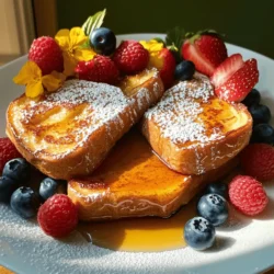 - 4 Scheiben Briochebrot - 2 große Eier - 120 ml Milch (oder Mandelmilch) - 1 Esslöffel Vanilleextrakt - 1 Teelöffel gemahlenen Zimt - 1 Esslöffel Zucker - 1 Esslöffel Butter - Ahornsirup - Frische Beeren und Puderzucker Bei jedem Bissen von Classic French Toast spürt man die Liebe zur Küche. Die Hauptzutaten sind einfach, aber sie bieten einen reichen Geschmack. Briochebrot sorgt für eine weiche, zarte Textur. Eier geben dem Toast die nötige Bindung. Milch, oder auch Mandelmilch, macht das Ganze cremig. Die aromatischen Zusätze sind das Geheimnis. Vanilleextrakt bringt süße Noten. Zimt fügt Wärme hinzu. Zucker sorgt für eine leichte Karamellisierung. Diese Mischung hebt den Geschmack weit über das Gewöhnliche. Für das Braten benötigen wir Butter. Sie verleiht dem Toast eine schöne goldene Farbe. Ahornsirup sorgt für Süße. Frische Beeren bringen Farbe und Frische. Puderzucker rundet das Gericht ab und macht es hübsch. Das Rezept ist einfach und macht Spaß. Für die genauen Schritte können Sie das [Full Recipe] ansehen. Um deine Classic French Toast zuzubereiten, beginne mit den Vorbereitungen. Du benötigst eine große Rührschüssel. Schlage die Eier hinein. Füge die Milch, den Vanilleextrakt, den Zimt und den Zucker dazu. Verquirle alles gut. Mische, bis die Mischung schaumig ist. Es ist wichtig, dass sich alle Zutaten gut vermischen. So bekommst du einen schönen Geschmack. Jetzt ist es Zeit, die Pfanne vorzubereiten. Stelle eine antihaftbeschichtete Pfanne auf den Herd. Heize sie auf mittlerer Hitze vor. Das ist wichtig, um gleichmäßig zu braten. Wenn die Pfanne heiß ist, füge die Butter hinzu. Lass die Butter schmelzen und die Pfanne gleichmäßig beschichten. So klebt dein Toast nicht an der Pfanne. Tauche jede Scheibe Briochebrot in die Eiermasse. Achte darauf, dass beide Seiten gut durchtränkt sind. Aber sei vorsichtig, das Brot darf nicht zu matschig werden. Lege die getränkten Scheiben in die heiße Pfanne. Brate sie etwa 3-4 Minuten pro Seite. Sie sollten goldbraun sein. Überprüfe die Temperatur, um ein Anbrennen zu vermeiden. Nach dem Braten nimm die French Toast aus der Pfanne. Halte sie warm, während du die restlichen Scheiben brätst. Serviere sie warm, mit Ahornsirup und frischen Beeren. Der Geschmack wird dich begeistern! Für das gesamte Rezept, schau dir das [Full Recipe] an. Um matschiges Brot zu vermeiden, tauche die Scheiben kurz in die Eier-Mischung. So bleibt das Brot fest. Achte darauf, dass du die Scheiben nicht zu lange einweichst. Die Temperatur der Pfanne ist auch wichtig. Stelle die Hitze auf mittel ein. Zu hohe Hitze lässt die Außenseite anbrennen, während das Innere roh bleibt. Ahornsirup und frische Beeren sind die besten Begleiter. Sie bringen Süße und Frische. Du kannst auch Puderzucker verwenden. Ein leichtes Bestäuben macht das Gericht noch schöner und leckerer. Ein häufiger Fehler ist die Menge an Flüssigkeit. Zu viel macht den Toast matschig. Zu wenig lässt ihn trocken. Achte darauf, die richtige Balance zu finden. Anbrennen kannst du vermeiden, indem du die Temperatur regelmäßig kontrollierst. Lass die Pfanne nicht zu heiß werden. {{image_4}} Wenn du glutenfrei essen möchtest, kannst du das Brot einfach ersetzen. Nutze glutenfreies Brioche. So erhältst du die gleiche weiche Textur und den köstlichen Geschmack. Achte darauf, dass alle anderen Zutaten ebenfalls glutenfrei sind. Möchtest du deinem French Toast mehr Geschmack geben? Füge einen Esslöffel Vanilleextrakt hinzu. Das macht dein Frühstück noch aromatischer. Du kannst auch geröstete Haselnüsse verwenden. Diese geben einen knusprigen Biss und einen nussigen Geschmack. Jede Jahreszeit hat ihre eigenen Aromen. Im Winter kannst du Lebkuchengewürz hinzufügen. Es bringt ein warmes, würziges Aroma. Im Sommer sind frische Beeren eine tolle Garnierung. Erdbeeren, Himbeeren oder Heidelbeeren machen dein Gericht bunt und frisch. Jede dieser Variationen macht dein Classic French Toast Rezept einfach und lecker. Probiere sie aus und finde deinen Favoriten! Für die vollständige Anleitung, schau dir das [Full Recipe] an. Wenn du nach dem Frühstück Reste hast, bewahre sie abgedeckt im Kühlschrank auf. Dies hält den French Toast frisch. Du kannst ihn in einem luftdichten Behälter lagern. So bleibt der Toast weich und lecker. Um deinen French Toast wieder warm zu machen, benutze die Mikrowelle oder eine Pfanne. In der Mikrowelle dauert es nur ein bis zwei Minuten. Wenn du eine Pfanne verwendest, erhitze sie bei mittlerer Hitze. Lege die Scheiben hinein und brate sie kurz, bis sie warm sind. Das gibt dem Toast eine schöne, knusprige Textur zurück. Für maximale Frische und Geschmack ist es am besten, den French Toast innerhalb von drei Tagen zu essen. Wenn du ihn länger aufbewahren möchtest, friere die Scheiben ein. Wickele sie gut ein, um Gefrierbrand zu vermeiden. So bleibt der Geschmack auch nach dem Einfrieren erhalten. French Toast bleibt im Kühlschrank etwa 2 bis 3 Tage frisch. Bewahre ihn in einem luftdichten Behälter auf. Wenn du ihn länger aufbewahren möchtest, kannst du ihn einfrieren. Im Gefrierschrank hält er bis zu 2 Monate. Wickel die Scheiben gut in Folie ein, um Gefrierbrand zu vermeiden. Zum Aufwärmen lege die Scheiben einfach in die Mikrowelle oder in eine Pfanne. So bleibt der Toast warm und lecker! Ja, das Rezept lässt sich leicht vegan umsetzen. Ersetze die Eier durch eine Mischung aus 1 Esslöffel Leinsamenmehl und 3 Esslöffeln Wasser. Lass es 5 Minuten ruhen, bis es gelartig wird. Verwende außerdem pflanzliche Milch, wie Mandel- oder Hafermilch. Für den Geschmack kannst du Vanilleextrakt und Zimt wie im Originalrezept hinzufügen. So erhältst du einen köstlichen veganen French Toast! Wenn dein French Toast nicht goldbraun wird, kann das mehrere Gründe haben. Eine häufige Ursache ist die Temperatur der Pfanne. Ist sie zu niedrig, bräunt der Toast nicht gut. Stelle sicher, dass die Pfanne heiß genug ist, bevor du das Brot hineinlegst. Ein weiterer Grund kann sein, dass du zu viel Flüssigkeit in der Mischung hast. Achte darauf, die richtige Menge an Milch und Eiern zu benutzen. Manchmal hilft es, die Hitze während des Bratens leicht zu erhöhen, um eine schöne Bräunung zu erzielen. Die wichtigsten Zutaten für den klassischen French Toast sind einfach und lecker. Mit Brioche, Eiern und Milch kommst du schnell zu einem tollen Ergebnis. Die richtigen Tipps helfen dir, matschiges Brot und Anbrennen zu vermeiden. Verschiedene Variationen erlauben es, dein Rezept zu personalisieren und für jede Saison anzupassen. Wenn du die Reste aufbewahrst, bleibt der Genuss lange erhalten. Experimentiere mit deinen Ideen, und finde deinen perfekten French Toast!