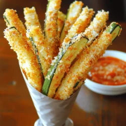 Um köstliche Baked Zucchini Fries zu machen, benötigen Sie folgende Hauptbestandteile: - 2 mittelgroße Zucchini - 1 Tasse Semmelbrösel - ½ Tasse frisch geriebener Parmesan Diese Zutaten bilden das Herzstück der Zucchini Fries. Die Zucchini gibt es in vielen Formen, aber wählen Sie frische, feste Zucchini. Der Parmesan fügt einen tollen Geschmack hinzu. Die Gewürze machen das Gericht besonders schmackhaft. Hier sind die Gewürze: - 1 Teelöffel Knoblauchpulver - 1 Teelöffel Zwiebelpulver - ½ Teelöffel Paprika Diese Gewürze verleihen den Zucchini Fries eine tolle Tiefe. Sie sorgen auch dafür, dass die knusprige Panade nicht langweilig schmeckt. Experimentieren Sie gerne mit mehr Gewürzen, wenn Sie möchten! Zusätzlich brauchen Sie noch ein paar weitere Zutaten: - 2 große Eier - Salz und Pfeffer - Olivenölspray Die Eier helfen, die Panade an den Zucchini zu halten. Salz und Pfeffer bringen den Geschmack hervor. Das Olivenölspray sorgt dafür, dass die Zucchini Fries schön knusprig werden. Diese Kombination macht das Rezept einfach und lecker. Für die vollständige Anleitung schauen Sie sich das [Full Recipe] an. Zuerst schneide ich die Zucchini in dünne Streifen. Diese sollten gleichmäßig sein, damit sie gleichmäßig garen. Danach heize ich den Ofen auf 220°C vor. So sind die Zucchini fries schön knusprig. Jetzt richte ich meine Panierstation ein. In einer Schüssel verquirle ich die Eier. Sie geben der Panade Halt. In einer anderen Schüssel mische ich die Semmelbrösel, den Parmesan, das Knoblauchpulver, Zwiebelpulver, Paprika, Salz und Pfeffer. So ist die Mischung gut gewürzt. Ich tauche jeden Zucchinistreifen zuerst in die Eier. Dann wälze ich sie in der Semmelbröselmischung. Dabei drücke ich leicht, damit die Panade gut haftet. Dies gibt den Zucchini fries die perfekte Textur. Jetzt lege ich die panierten Zucchini auf ein Backblech. Wichtig ist, dass sie in einer einzigen Schicht liegen. So backen sie gleichmäßig. Ich sprühe die Oberseite mit Olivenöl ein, um die Knusprigkeit zu verbessern. Dann backe ich die Zucchini für 20-25 Minuten. Ich wende sie zur Hälfte der Zeit, um eine schöne Bräunung zu erreichen. Nach dem Backen lasse ich sie kurz abkühlen, bevor ich sie serviere. Für das vollständige Rezept, schaue dir die [Full Recipe] an. - Olivenöl richtig verwenden: Sprühen Sie die Zucchini fries mit Olivenölspray. So erreichen Sie die richtige Knusprigkeit. Zu viel Öl macht sie weich. Ein leichter Sprühnebel reicht aus. - Backblech vorbereiten: Legen Sie das Backblech mit Backpapier aus. Das hilft, die Zucchini fries nicht festzukleben. Außerdem sorgt es für eine gleichmäßige Hitzeverteilung beim Backen. - Leckere Dips: Kombinieren Sie die Zucchini fries mit verschiedenen Dips. Marinara-Sauce passt gut dazu. Knoblauch-Aioli bringt einen tollen Geschmack. Diese Dips machen die Zucchini fries noch besser. - Präsentationstipps: Servieren Sie die Zucchini fries in einem kleinen Korb. Legen Sie Backpapier hinein. So sieht es schön aus und bleibt sauber. Ihre Gäste werden begeistert sein! - Nährstoffe in Zucchini: Zucchini enthält viele Vitamine. Sie ist reich an Vitamin C und K. Außerdem hat sie viele Ballaststoffe. Das macht sie gesund und nahrhaft. - Vergleich mit traditionellen Pommes: Zucchini fries sind gesünder als normale Pommes. Sie haben weniger Kalorien und Fett. Außerdem bieten sie mehr Nährstoffe. So können Sie genießen, ohne Schuldgefühle zu haben. {{image_4}} Wenn du auf Gluten achtest, kannst du glutenfreie Semmelbrösel verwenden. Diese sind leicht erhältlich. Sie bieten die gleiche Knusprigkeit. So bleiben deine Zucchini Fries für alle geeignet. Achte darauf, dass die Semmelbrösel wirklich glutenfrei sind. Das ist wichtig für eine sichere Mahlzeit. Die Zucchini Fries lassen sich leicht anpassen. Probiere verschiedene Kräuter und Gewürze aus. Zum Beispiel, Rosmarin oder Oregano bringen neuen Geschmack. Auch Chili-Flocken geben eine scharfe Note. Experimentiere mit dem, was du magst. So bleibt es spannend und lecker. Wenn du keinen Parmesan magst, verwende andere Käsesorten. Mozzarella oder Cheddar sind tolle Alternativen. Sie schmelzen gut und geben einen tollen Geschmack. Probiere auch Veganen Käse für eine pflanzliche Option. So kannst du deine Zucchini Fries nach deinem Geschmack anpassen. Du findest die genaue Anleitung in der [Full Recipe]. Bewahre die Zucchini Fries in einem luftdichten Behälter auf. Lass sie zuerst abkühlen, bevor du sie verpackst. So bleibt ihre Frische erhalten. Sie sind im Kühlschrank etwa 3 bis 4 Tage haltbar. Wenn du sie länger aufbewahren willst, solltest du sie einfrieren. Um die Zucchini Fries einzufrieren, lege sie auf ein Backblech. Achte darauf, dass sie nicht übereinander liegen. Friere sie für 1 bis 2 Stunden ein, bis sie fest sind. Danach kannst du sie in einen luftdichten Beutel umfüllen. So bleiben sie bis zu 3 Monate frisch. Beschrifte den Beutel mit dem Datum, damit du den Überblick behältst. Die besten Methoden zum Aufwärmen sind im Ofen oder in der Luftfritteuse. Heize den Ofen auf 200°C vor. Lege die Zucchini Fries auf ein Backblech und backe sie für 10 bis 15 Minuten. Wenn du eine Luftfritteuse verwendest, stelle sie auf 180°C und erwärme sie für 5 bis 7 Minuten. So werden sie wieder knusprig und lecker. Zucchini Fries bleiben im Kühlschrank für etwa drei Tage frisch. Verwende einen luftdichten Behälter. So bleibt die Knusprigkeit erhalten. Wenn sie warm sind, lass sie abkühlen, bevor du sie lagerst. Für längere Haltbarkeit kannst du die Fries auch einfrieren. Ja, du kannst Zucchini Fries auch frittieren. Frittierte Fries sind oft knuspriger, aber sie enthalten mehr Fett. Das Backen ist gesünder und einfacher. Es gibt weniger Aufräumarbeiten, und du vermeidest die Gefahr von spritzendem Öl. Beliebte Dips sind Marinara und Knoblauch-Aioli. Du kannst auch Joghurt-Dip oder Salsa probieren. Diese Dips ergänzen die Zucchini Fries perfekt. Du kannst sie einfach selbst machen oder im Laden kaufen. Pro Portion hast du etwa 150 Kalorien. Die Zucchini sind kalorienarm und reich an Ballaststoffen. Sie bieten viele Vitamine. Im Vergleich zu normalen Pommes sind sie gesünder. So kannst du deinen Snack genießen, ohne Schuldgefühle zu haben. Diese Zucchini Fries sind einfach lecker und gesund. Wir haben die Zutaten, die Zubereitung und einige Tipps für knusprige Ergebnisse behandelt. Variationen wie glutenfreie Optionen und verschiedene Gewürze geben dir viel Spielraum. Achte auf die Lagerung, um die Zucchini Fries frisch zu halten. Probier sie mit deinen Lieblingsdips aus und genieße die Vielfalt! Nutze die gesunden Nährstoffe aus Zucchini, um deine Snacks zu verbessern. Zucchini Fries sind eine tolle Wahl für einen leichten Genuss.