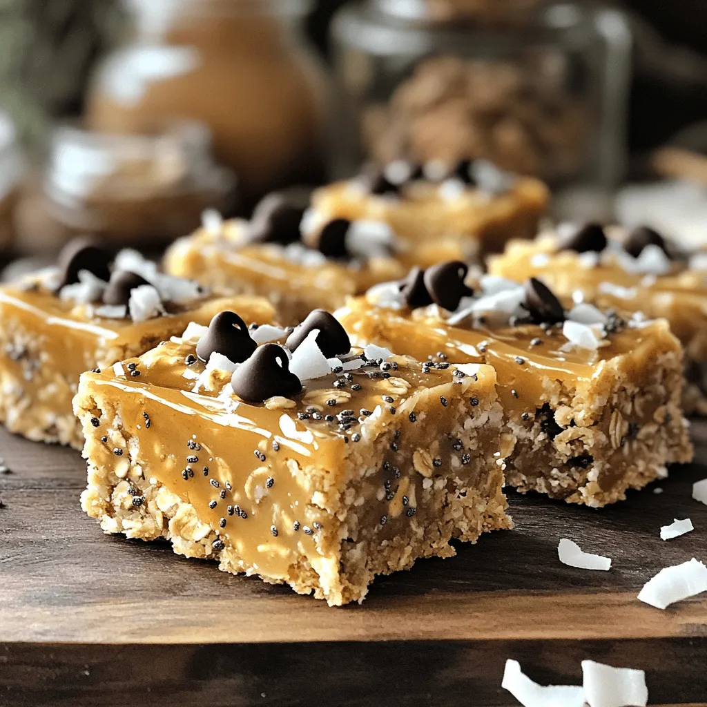 Um die No Bake Oatmeal PB Bars zu machen, brauchst du: - 2 Tassen zarte Haferflocken - 1 Tasse natürliche Erdnussbutter - 1/2 Tasse Honig oder Ahornsirup - 1/4 Tasse Chiasamen - 1/4 Tasse Schokoladenstückchen (dunkel oder halb-süß) - 1/4 Tasse ungesüßte Kokosraspel - 1/2 Teelöffel Vanilleextrakt - Eine Prise Salz Die Zutaten sind einfach zu finden. Achte darauf, natürliche Erdnussbutter zu wählen. Diese hat keine Zusatzstoffe. Zarte Haferflocken sind wichtig für die richtige Textur. Wenn du Honig verwendest, achte auf die Qualität. Bio-Honig ist eine gute Wahl. Ahornsirup ist eine tolle Alternative für vegane Riegel. Chiasamen geben den Riegeln einen gesunden Kick. Die Schokoladenstückchen kannst du nach Geschmack wählen. Dunkle Schokolade hat weniger Zucker. Ungesüßte Kokosraspel bringen einen schönen Geschmack. Wenn du keine Erdnussbutter magst oder Allergien hast, gibt es tolle Alternativen. - Mandelnussbutter hat einen ähnlichen Geschmack. - Cashewbutter ist milder und cremig. - Sonnenblumenbutter ist eine gute Option für Allergiker. Du kannst auch andere Nussbutter verwenden. Wichtig ist, dass sie cremig sind. So bleibt die Mischung gut zusammen. Beginne mit der Vorbereitung der Trockenmischung. In einer großen Rührschüssel vermenge die zarten Haferflocken, Chiasamen und Kokosraspel. Mische die Zutaten gut, bis sie gleichmäßig verteilt sind. Das ist wichtig, denn so hast du einen tollen Geschmack in jedem Bissen. Achte darauf, dass keine Klumpen entstehen. Als Nächstes bereite die Erdnussbutter-Mischung vor. Nimm eine mikrowellengeeignete Schüssel. Gib die Erdnussbutter und den Honig oder Ahornsirup hinein. Erwärme die Mischung etwa 30 Sekunden in der Mikrowelle. Rühre die Mischung um, bis sie schön cremig ist. Füge dann den Vanilleextrakt und eine Prise Salz hinzu. Rühre alles gut durch. Diese Mischung sorgt für einen tollen Geschmack. Jetzt ist es Zeit, alles zusammenzufügen. Gieße die Erdnussbuttermischung über die trockenen Zutaten. Rühre alles gründlich um, bis eine homogene Mischung entsteht. Achte darauf, dass die Schokoladenstückchen gleichmäßig verteilt sind. Lege eine quadratische Backform mit Backpapier aus. Drücke die Mischung kräftig in die Form und streiche die Oberfläche glatt. Lege die Form dann für mindestens 2 Stunden in den Kühlschrank. Nach dem Kühlen kannst du die Riegel aus der Form heben und in Stücke schneiden. Diese Riegel sind perfekt für einen schnellen Snack oder als Leckerbissen. Für das vollständige Rezept, schau dir den Full Recipe an. Die richtige Konsistenz ist entscheidend für köstliche No Bake Oatmeal PB Bars. Achte darauf, die Haferflocken gut mit den anderen trockenen Zutaten zu vermischen. Sie sollten gleichmäßig verteilt sein. Wenn die Mischung zu trocken ist, füge einen kleinen Schuss Wasser oder mehr Honig hinzu. Um die Riegel fester zu machen, erhöhe die Menge an Erdnussbutter. Zu wenig kann sie brüchig machen. Ein häufiger Fehler ist, die Erdnussbutter und den Honig zu lange zu erhitzen. Erwärme sie nur kurz, bis sie gut vermischt sind. Zu viel Hitze kann die Mischung verändern. Achte darauf, die Riegel gut in die Form zu drücken. Wenn sie zu locker bleiben, zerfallen sie beim Schneiden. Eine weitere Falle ist, die Riegel nicht lange genug im Kühlschrank zu lassen. Sie brauchen mindestens zwei Stunden, um fest zu werden. Du kannst die Riegel leicht anpassen. Für einen schokoladenfreien Snack, lasse die Schokoladenstückchen weg. Füge stattdessen Nüsse oder Samen hinzu. Wenn du es fruchtig magst, kannst du getrocknete Früchte wie Cranberries oder Rosinen einmischen. Um mehr Protein hinzuzufügen, mische etwas Proteinpulver unter die trockenen Zutaten. So kannst du deine No Bake Oatmeal PB Bars ganz nach deinem Geschmack gestalten. {{image_4}} Um schokoladenfreie Riegel zu machen, lasse einfach die Schokoladenstückchen weg. Du kannst die Mischung mit einer anderen Zutat aufpeppen. Zum Beispiel, füge mehr Kokosraspel oder einige Nüsse hinzu. Auch Sonnenblumenkerne passen gut. Diese Riegel bleiben trotzdem lecker und nahrhaft. Für eine fruchtige Note kannst du getrocknete Früchte verwenden. Ich empfehle Rosinen, Cranberries oder Aprikosen. Schneide die Früchte klein, bevor du sie hinzufügst. Mische etwa 1/2 Tasse getrocknete Früchte unter die anderen Zutaten. Diese Riegel werden süßer und haben mehr Textur. Um die Riegel proteinreicher zu machen, füge Proteinpulver hinzu. Du kannst 1/4 Tasse Proteinpulver in die trockenen Zutaten mischen. Wähle ein Geschmacksprofil, das dir gefällt, wie Vanille oder Schokolade. Diese Riegel sind dann ein toller Snack nach dem Sport. Sie geben dir Energie und helfen der Muskulatur beim Wachsen. Mit diesen Variationen kannst du die No Bake Oatmeal PB Bars ganz nach deinem Geschmack anpassen. Es gibt so viele Möglichkeiten, um diese Riegel zu genießen! Wenn du mehr über die Zubereitung erfahren möchtest, schau dir das Full Recipe an. Um deine No Bake Oatmeal PB Bars frisch zu halten, lagere sie in einem luftdichten Behälter. Dies schützt sie vor Feuchtigkeit und hält sie länger lecker. Du kannst die Riegel auch in Backpapier einwickeln, bevor du sie in den Behälter legst. So bleibt ihre Form erhalten und sie kleben nicht zusammen. Im Kühlschrank halten die Riegel bis zu einer Woche. Wenn du sie länger aufbewahren möchtest, ist der Gefrierschrank die beste Wahl. Dort bleiben sie bis zu drei Monate frisch. Schneide die Riegel vor dem Einfrieren in Einzelstücke. Das macht es einfacher, schnell einen Snack zu greifen. Wenn du die Riegel mitnehmen möchtest, verpacke sie einzeln in Frischhaltefolie oder Beutel. So bleiben sie frisch und sind einfach zu transportieren. Diese Riegel sind perfekt für unterwegs, sei es für die Schule, das Büro oder beim Sport. Du kannst sie schnell aus dem Kühlschrank nehmen und genießen. Ja, du kannst andere Nüsse verwenden. Mandeln, Cashews oder Walnüsse sind gute Alternativen. Zerkleinere sie einfach. Mische sie dann mit den Haferflocken. Achte darauf, dass die Nüsse ungesalzen sind. Das gibt den Riegeln einen guten Geschmack. Um die Riegel vegan zu machen, ersetze den Honig durch Ahornsirup. Achte darauf, dass die Erdnussbutter keine tierischen Produkte enthält. Verwende dunkle Schokoladenstückchen, die vegan sind. So bleiben die Riegel lecker und vegan. Die Zubereitung dauert nur 15 Minuten. Danach kühlst du die Riegel für mindestens 2 Stunden. Insgesamt benötigst du also 2 Stunden und 15 Minuten. Das ist schnell und einfach! So hast du schnell einen gesunden Snack. Schau dir das vollständige Rezept an, um mehr zu erfahren. Die No Bake Oatmeal PB Bars sind einfach und lecker. Wir haben wichtige Zutaten, die Zubereitung und Variationen besprochen. Auch die richtige Lagerung und häufige Fragen wurden behandelt. Denk daran, bei der Zubereitung kreativ zu sein. Probiere verschiedene Nüsse oder Fruchtkombinationen aus. Diese Riegel sind vielseitig und leicht zu machen. Genieße sie als Snack für unterwegs oder als süße Belohnung. Halte sie frisch, und du hast einen tollen Snack für lange Zeit.