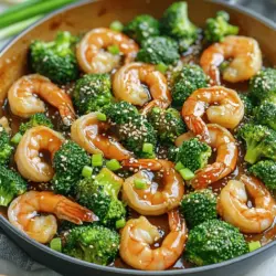 Ein-Pfannen-Sesamknoblauch-Garnelen & Brokkoli Genuss
