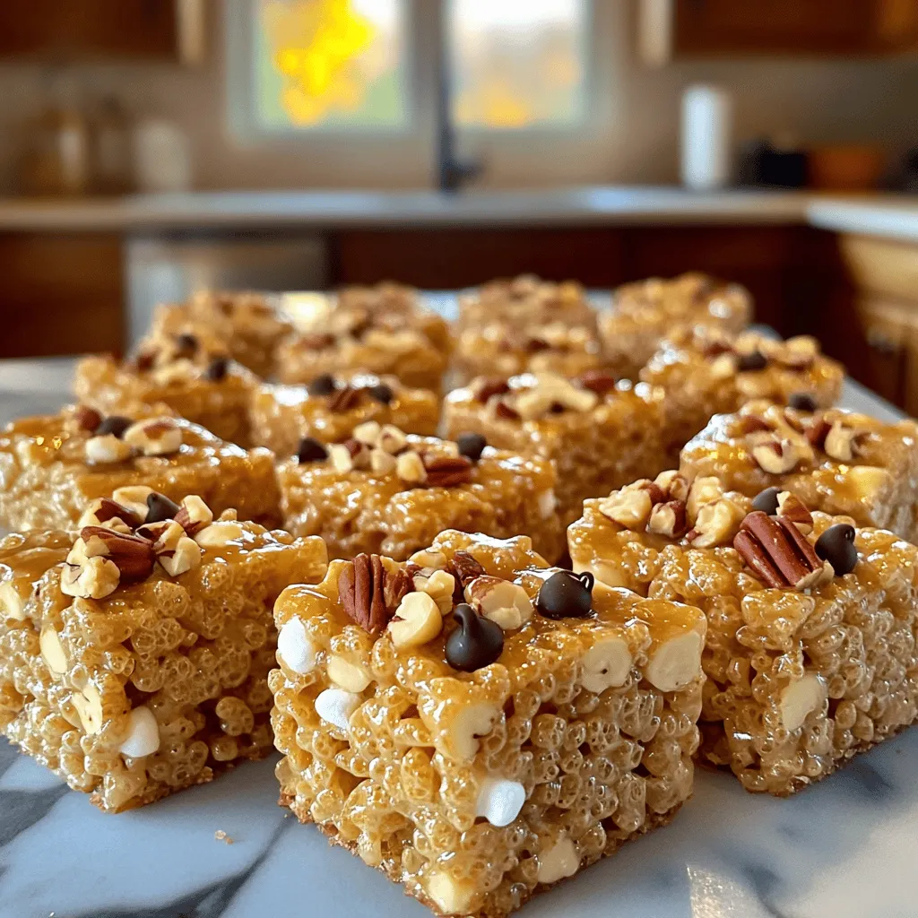- 4 Esslöffel ungesalzene Butter - 1 Packung (10 oz) Mini-Marshmallows - 6 Tassen Rice Krispie-Getreide - 1/2 Teelöffel Vanilleextrakt - 1/4 Teelöffel Meersalz - 1/2 Tasse Schokoladenstückchen (optional) - 1/4 Tasse gehackte Nüsse (z.B. Pekannüsse oder Walnüsse, optional) Für die Brown Butter Rice Krispie Treats sind die Zutaten einfach. Beginnen wir mit den Hauptzutaten. Du benötigst Butter, Mini-Marshmallows und Rice Krispie-Getreide. Diese Zutaten bilden die Basis für die Leckereien. Die ungesalzene Butter ist wichtig, weil wir sie braun machen. Das gibt den Treats einen nussigen Geschmack. Die Mini-Marshmallows schmelzen schnell und sorgen für die süße, klebrige Textur. Rice Krispies bringen den Crunch, den wir alle lieben. Zusätzlich kannst du Vanilleextrakt und Meersalz hinzufügen. Diese beiden Zutaten verstärken die Aromen. Wenn du Lust auf etwas Extra hast, füge Schokoladenstückchen oder Nüsse hinzu. Diese sind optional, aber sie bringen einen tollen Geschmack. Die Auswahl an Zutaten ist flexibel. Du kannst die Leckereien nach deinem Geschmack anpassen. Für die genaue Zubereitung schaue dir das Full Recipe an. Schmelze die Butter in einem großen Topf bei mittlerer Hitze. Rühre ständig um. Das dauert etwa 4 bis 5 Minuten. Achte darauf, dass die Butter nicht anbrennt. Wenn die Butter schäumt und goldbraun wird, ist sie bereit. Reduziere die Hitze auf niedrig. Gib die Mini-Marshmallows in den Topf. Rühre die Marshmallows ein, bis sie vollständig geschmolzen sind. Die Mischung soll glatt und cremig sein. Dies verbindet sich perfekt mit der braunen Butter. Gib das Rice Krispie-Getreide nach und nach in die Marshmallow-Mischung. Arbeite sanft mit einem Spatel. Achte darauf, dass alle Körner gleichmäßig mit der Mischung bedeckt sind. So wird jede Bissen köstlich. Um die perfekte Konsistenz zu erreichen, füge die Marshmallows hinzu, wenn die Butter goldbraun ist. So schmilzt der Zucker gleichmäßig. Warte nicht zu lange, da die Butter sonst zu heiß wird. Nutze gefettete Hände, wenn du die Mischung in die Form drückst. So bleibt alles sauber und die Schichten sind gleichmäßig. Das hilft, dass die Leckereien nicht zerbröckeln. Um den Geschmack zu verbessern, kannst du kreative Ideen umsetzen. Füge Erdnussbutter oder Karamell hinzu. Diese Zutaten geben den Treats den besonderen Kick. Achte auf die Verhältnisse von Schokoladenstückchen und Nüssen. Nutze mehr Schokoladenstückchen, wenn du es süßer magst. Weniger Nüsse sorgen für einen sanfteren Biss. Für das vollständige Rezept, schau dir die [Full Recipe] an. {{image_4}} Egal wie du deine Brown Butter Rice Krispie Treats magst, die Möglichkeiten sind unendlich. Du kannst die Mini-Marshmallows durch andere Sorten ersetzen. Versuche zum Beispiel bunte Mini-Marshmallows für einen lustigen Look. Du könntest auch aromatisierte Marshmallows verwenden. Das gibt deinen Leckereien einen neuen Geschmack. Ein weiterer spannender Trick ist, Aromen hinzuzufügen. Erdnussbutter ist eine großartige Wahl. Einfach einen Löffel Erdnussbutter in die geschmolzenen Marshmallows rühren. Das sorgt für eine cremige Textur und einen nussigen Geschmack. Du kannst auch Schokoladenstückchen oder Karamellstückchen hinzufügen. Diese kleinen Extras machen deine Treats besonders lecker. Wenn du glutenfreie Optionen benötigst, gibt es gute Nachrichten. Du kannst glutenfreie Rice Krispies nutzen. Diese sind in vielen Geschäften erhältlich. Achte beim Kauf genau auf das Etikett. So stellst du sicher, dass sie wirklich glutenfrei sind. Für vegane Treats gibt es ebenfalls Alternativen. Verwende vegane Butter anstelle von normaler Butter. Suche auch nach veganen Marshmallows. Sie sind leicht zu finden und schmecken großartig. Diese einfachen Änderungen machen deine Brown Butter Rice Krispie Treats für jeden zugänglich. So kann wirklich jeder genießen! Bewahre die Brown Butter Rice Krispie Treats in einem luftdichten Behälter auf. So bleiben sie frisch und weich. Du kannst sie bei Raumtemperatur lagern. Sie bleiben dort etwa eine Woche lecker. Wenn du sie im Kühlschrank aufbewahrst, sind sie bis zu zwei Wochen haltbar. Achte darauf, dass der Behälter gut verschlossen ist. So vermeidest du, dass die Leckereien trocken werden. Um die Treats einzufrieren, schneide sie in Stücke. Wickele jedes Stück in Frischhaltefolie. Lege sie dann in einen gefrierfesten Beutel oder Behälter. So bleiben sie bis zu drei Monate frisch. Zum Auftauen nimm die gewünschten Stücke heraus. Lass sie einfach bei Raumtemperatur stehen. Nach ein paar Stunden sind sie wieder weich und lecker. So hast du immer einen süßen Snack zur Hand. Um braune Butter zu machen, schmelzen Sie zunächst 4 Esslöffel ungesalzene Butter in einem großen Topf bei mittlerer Hitze. Rühren Sie ständig, während die Butter schäumt und eine goldbraune Farbe annimmt. Dies dauert etwa 4-5 Minuten. Achten Sie darauf, dass die Butter nicht anbrennt. Die braune Butter verleiht unseren Rice Krispie Leckereien einen reichen, nussigen Geschmack. Wenn Sie keine Mini-Marshmallows haben oder eine Alternative suchen, gibt es einige Optionen. Sie können flüssige oder feste Süßstoffe wie Honig oder Ahornsirup verwenden. Eine andere Möglichkeit sind vegane Marshmallows. Diese sind oft in speziellen Geschäften erhältlich. Denken Sie daran, dass der Geschmack variieren kann. Um die Rice Krispie Leckereien frisch zu halten, lagern Sie sie in einem luftdichten Behälter. Dies verhindert, dass sie hart oder trocken werden. Bewahren Sie sie bei Raumtemperatur auf. Wenn Sie sie länger aufbewahren möchten, können Sie sie auch im Kühlschrank lagern, aber das kann die Textur ändern. Für einen leckeren Zusatz können Sie verschiedene Schokoladenstücke verwenden. Milchschokolade passt gut zu den Rice Krispies. Dunkle Schokolade gibt einen intensiveren Geschmack. Weiße Schokolade sorgt für Süße. Experimentieren Sie mit verschiedenen Sorten, um Ihre perfekte Mischung zu finden. In diesem Blogbeitrag haben wir die Zutaten, die Zubereitung und Tipps für perfekte Rice Krispie-Leckereien besprochen. Du hast gelernt, wie du Butter bräunst und die Marshmallows schmilzt. Tipps zur Lagerung und mögliche Variationen helfen dir, kreative Snacks zu machen. Denke daran, dass du die Zutaten nach deinem Geschmack anpassen kannst. Probiere unterschiedliche Aromen aus und genieße die perfekte Leckerei! Am Ende sind die Möglichkeiten endlos, und deine Snacks werden immer lecker sein.