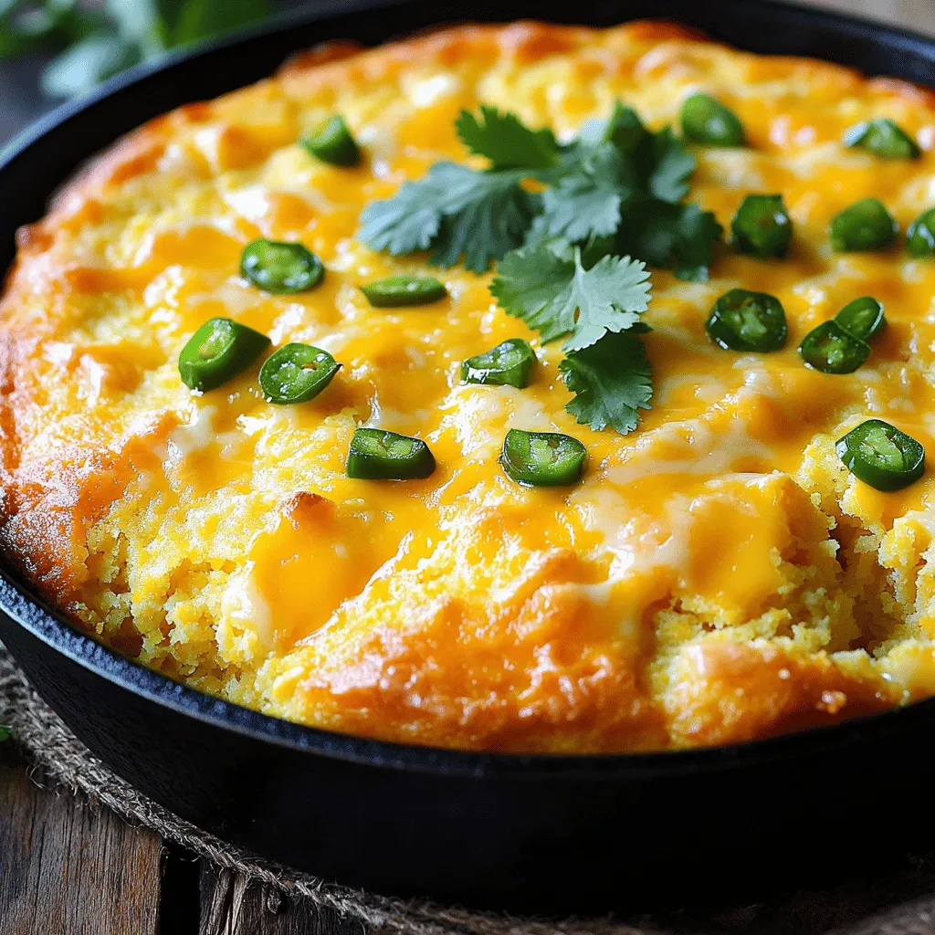 Für diese leckere Cheesy Jalapeño Cornbread sind die Zutaten einfach und leicht zu finden. Hier ist, was du brauchst: - 1 Tasse Maismehl - 1 Tasse Weizenmehl - 1 Esslöffel Backpulver - 1/2 Teelöffel Salz - 1 Tasse Vollmilch - 1/3 Tasse Pflanzenöl - 2 große Eier - 1 Tasse geriebener Cheddar-Käse - 1/4 Tasse eingelegte Jalapeños, gewürfelt (nach Geschmack anpassen) - 1 Esslöffel Honig (optional) - Frischer Koriander, zur Garnierung (optional) Diese Zutaten geben dem Brot den perfekten Geschmack und die richtige Textur. Du kannst das Rezept leicht anpassen. Hier sind einige tolle Ideen: - Verwende andere Käsesorten, wie Gouda oder Monterey Jack. - Füge mehr Jalapeños hinzu, wenn du es schärfer magst. - Ersetze das Pflanzenöl durch geschmolzene Butter für einen reicheren Geschmack. - Mische in die Teigmischung frische Kräuter wie Schnittlauch oder Petersilie. Diese Alternativen können das Rezept spannend machen und deinen persönlichen Geschmack treffen. Frische Zutaten sind der Schlüssel zu einem großartigen Cheesy Jalapeño Cornbread. Achte darauf: - Verwende frisches Maismehl und Weizenmehl für die beste Konsistenz. - Der Käse sollte frisch gerieben sein. Vorgefertigter Käse kann klumpig werden. - Überprüfe das Haltbarkeitsdatum der Jalapeños, um sicherzustellen, dass sie gut sind. - Frische Eier sind ein Muss, um den besten Geschmack zu erzielen. Wenn du auf die Qualität der Zutaten achtest, wird dein Cornbread noch besser schmecken. Du kannst das vollständige Rezept unter "Full Recipe" finden, um alle Schritte zu sehen. Heizen Sie Ihren Ofen auf 200°C vor. Fetten Sie eine 23 cm × 23 cm große Backform oder eine gusseiserne Pfanne mit etwas Öl oder Kochspray ein. Dies hilft, dass das Cornbread nicht anklebt. Eine gut gefettete Form sorgt auch für eine schöne Kruste. Nehmen Sie eine große Rührschüssel. Mischen Sie das Maismehl, Weizenmehl, Backpulver und Salz gut. Achten Sie darauf, dass keine Klumpen bleiben. Diese Mischung ist die Basis für unser leckeres Cornbread. In einer separaten Schüssel verquirlen Sie die Vollmilch, das Pflanzenöl und die Eier. Wenn Sie etwas Süße mögen, fügen Sie einen Esslöffel Honig hinzu. Dieser Schritt bringt die Feuchtigkeit, die das Brot so weich macht. Gießen Sie die feuchten Zutaten in die Schüssel mit den trockenen Zutaten. Rühren Sie alles vorsichtig um, bis es gerade so vermischt ist. Es ist in Ordnung, wenn einige Klumpen bleiben. Fügen Sie dann den geriebenen Cheddar-Käse und die gewürfelten Jalapeños hinzu und heben Sie alles sanft unter. Gießen Sie den Teig in die vorbereitete Backform oder Pfanne. Streichen Sie die Oberfläche glatt. Backen Sie das Cornbread 20-25 Minuten lang. Es ist fertig, wenn die Oberseite goldbraun ist und ein Zahnstocher sauber herauskommt. Lassen Sie es einige Minuten abkühlen, bevor Sie es in Stücke schneiden. Für mehr Geschmack können Sie das Cornbread warm servieren oder mit etwas Butter oder Käse garnieren. Für das vollständige Rezept schauen Sie sich die [Full Recipe] an. Um das perfekte Cheesy Jalapeño Cornbread zu backen, folgen Sie diesen Tipps: - Richtige Temperatur: Heizen Sie den Ofen gut vor. 200°C sind ideal. Ein heißer Ofen macht das Brot fluffig. - Zutaten abmessen: Messen Sie die Zutaten genau ab. Das sorgt für den besten Geschmack und die beste Textur. - Teig nicht übermischen: Mischen Sie den Teig nur, bis alles feucht ist. Klumpen sind in Ordnung. - Käse und Jalapeños: Fügen Sie den Käse und die Jalapeños vorsichtig hinzu. So bleibt der Teig locker. Ein paar Fehler können das Ergebnis beeinflussen: - Zu viel Backpulver: Verwenden Sie nur die angegebene Menge. Zu viel macht das Brot trocken. - Nicht genügend Backzeit: Überprüfen Sie die Backzeit. Der Zahnstocher-Test ist wichtig. Er sollte sauber herauskommen. - Brot zu früh schneiden: Lassen Sie das Brot nach dem Backen kurz abkühlen. So bleibt es saftig. Das Cheesy Jalapeño Cornbread schmeckt am besten warm. Servieren Sie es direkt nach dem Backen. Es passt gut zu: - Chili: Die Schärfe des Jalapeños harmoniert perfekt mit einer warmen Chili. - Suppe: Genießen Sie es als Beilage zu einer herzhaften Suppe. - Grillgerichten: Es ergänzt auch gegrilltes Fleisch sehr gut. Ziehen Sie in Betracht, das Brot mit extra Käse oder Butter zu garnieren. So wird jede Portion zum Genuss. Für das vollständige Rezept schauen Sie sich das [Full Recipe] an. {{image_4}} Wenn Sie eine vegetarische Version machen möchten, ist das einfach. Alle Zutaten sind bereits vegetarisch. Um das Rezept glutenfrei zu gestalten, verwenden Sie glutenfreies Mehl. Achten Sie darauf, dass alle anderen Zutaten ebenfalls glutenfrei sind. Das macht das Cheesy Jalapeño Cornbread für alle zugänglich. Die Schärfe hängt von den Jalapeños ab. Mögen Sie es mild? Dann verwenden Sie weniger oder wählen Sie milde Jalapeños. Für mehr Schärfe sind frische Jalapeños super. Entfernen Sie die Kerne, um die Schärfe zu verringern, oder lassen Sie sie drin. Experimentieren Sie mit verschiedenen Mengen, um Ihre perfekte Mischung zu finden. Beläge machen das Cornbread noch besser. Probieren Sie etwas Butter oder mehr Käse oben drauf. Auch frischer Koriander bringt einen tollen Geschmack. Servieren Sie das Cornbread mit Chili oder einer herzhaften Suppe. Diese Kombination macht jede Mahlzeit besonders. Wenn Sie mehr Ideen brauchen, schauen Sie sich den Full Recipe an. Es gibt viele Möglichkeiten! Um das Cheesy Jalapeño Cornbread frisch zu halten, bewahre es in einem luftdichten Behälter auf. Stelle sicher, dass das Brot vollständig abgekühlt ist, bevor du es lagerst. Du kannst das Brot auch in Frischhaltefolie einwickeln. Dadurch bleibt es weich und lecker. Wenn du das Cornbread länger aufbewahren möchtest, friere es ein. Schneide das Brot in Stücke, bevor du es in einem Gefrierbeutel lagerst. Drücke so viel Luft wie möglich aus dem Beutel. Zum Auftauen lasse es einfach bei Raumtemperatur stehen. Du kannst es auch kurz in die Mikrowelle legen. Das Cheesy Jalapeño Cornbread hält sich im Kühlschrank etwa 3-4 Tage. Im Gefrierfach bleibt es bis zu 3 Monate frisch. Achte darauf, das Brot vor dem Essen zu prüfen. Wenn es trocken oder hart ist, ist es Zeit, es zu entsorgen. Ein Stück Cornbread kann seine Qualität verlieren, wenn es nicht richtig gelagert wird. Das Backen dauert etwa 20 bis 25 Minuten. Du solltest den Ofen auf 200°C vorheizen. Das Brot ist fertig, wenn die Oberseite goldbraun ist. Steche mit einem Zahnstocher in die Mitte. Wenn er sauber herauskommt, ist das Brot bereit zum Servieren. Ja, du kannst frische Jalapeños verwenden. Schneide sie einfach klein. Frische Jalapeños geben dem Brot mehr Schärfe und einen frischen Geschmack. Wenn du es milder magst, entferne die Samen. So wird das Brot weniger scharf. Cheesy Jalapeño Cornbread passt gut zu vielen Gerichten. Du kannst es mit Chili, Suppe oder Eintopf servieren. Auch ein frischer Salat ist eine gute Wahl. Du kannst es auch einfach mit Butter oder Honig genießen. Das gibt eine süße Note. Für das komplette Rezept schaue dir den [Full Recipe] an. Zusammenfassend haben wir die wichtigsten Zutaten für Cheesy Jalapeño Cornbread besprochen. Ich habe Tipps gegeben, wie man perfekte Backergebnisse erreicht. Die Variationen zeigen, dass du für jeden Geschmack etwas finden kannst. Achte auf die richtige Lagerung für bessere Haltbarkeit. Mit diesen Tipps und Tricks kannst du dein Cheesy Jalapeño Cornbread anpassen und genießen. Probiere es aus und bringe deine Freunde zum Staunen!
