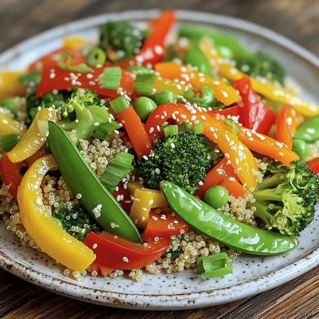 - 1 Tasse Quinoa - 2 Tassen Gemüsebrühe - 1 rote Paprika, in Streifen geschnitten - 1 gelbe Paprika, in Streifen geschnitten - 1 Tasse Brokkoli-Röschen - 1 Tasse Zuckerschoten - 1 Karotte, julienne geschnitten - 1 kleine rote Zwiebel, in Scheiben geschnitten - 3 Knoblauchzehen, fein gehackt Die Hauptzutaten machen unser Gericht bunt und nahrhaft. Quinoa ist eine tolle Proteinquelle und macht satt. Gemüsebrühe bringt Geschmack und Feuchtigkeit. Die bunten Paprika sorgen für eine schöne Farbe und süßen Geschmack. Brokkoli und Zuckerschoten fügen viele Vitamine hinzu. Karotten bringen eine knackige Textur und natürliche Süße. Rote Zwiebeln und Knoblauch geben ein tolles Aroma. - 2 Esslöffel Sojasauce (oder Tamari für glutenfrei) - 1 Esslöffel Sesamöl - 1 Esslöffel Olivenöl Die Gewürze und Öle sind wichtig für den Geschmack. Sojasauce oder Tamari gibt das salzige Element. Sesamöl fügt einen nussigen Geschmack hinzu. Olivenöl sorgt für eine feine Textur und hilft beim Anbraten. - 2 Frühlingszwiebeln, gehackt (zum Garnieren) - Sesamsamen (zum Garnieren) Garnierungen machen das Gericht besonders. Frühlingszwiebeln bringen Frische und Farbe. Sesamsamen sorgen für einen crunchy Effekt und zusätzlichen Geschmack. Wenn Sie mehr über die Zubereitung erfahren möchten, schauen Sie sich das Full Recipe an. Um die Quinoa zuzubereiten, spülen Sie sie zuerst unter kaltem Wasser ab. Dies entfernt Bitterstoffe und macht sie schmackhafter. Nehmen Sie dann einen mittelgroßen Topf und bringen Sie die Gemüsebrühe zum Kochen. Fügen Sie die abgespülte Quinoa hinzu. Reduzieren Sie die Hitze auf niedrig und decken Sie den Topf ab. Lassen Sie die Quinoa etwa 15 Minuten köcheln, bis die Flüssigkeit aufgesogen ist. Nach dem Kochen lockern Sie die Quinoa mit einer Gabel auf und stellen sie beiseite. Heizen Sie eine große Pfanne oder einen Wok mit Olivenöl bei mittlerer bis hoher Hitze. Fügen Sie die geschnittene rote Zwiebel und den gehackten Knoblauch hinzu. Braten Sie alles für 2-3 Minuten an, bis es duftet. Danach geben Sie die bunten Paprika, den Brokkoli, die Zuckerschoten und die Karotte in die Pfanne. Braten Sie das Gemüse für 5-7 Minuten an, bis es zart und knackig ist. Sobald das Gemüse fertig ist, fügen Sie die gekochte Quinoa hinzu. Geben Sie auch die Sojasauce und das Sesamöl hinein. Mischen Sie alles gut durch. Lassen Sie das Gericht für 2-3 Minuten erhitzen, bis es warm ist. Schmecken Sie nach Belieben mit Salz und Pfeffer ab. Garnieren Sie das Gericht nach dem Kochen mit gehackten Frühlingszwiebeln und Sesamsamen. Wenn Sie das komplette Rezept sehen möchten, schauen Sie sich das [Full Recipe] an. Um die Quinoa perfekt zu kochen, spülen Sie sie zuerst gut ab. Dies entfernt Bitterstoffe, die den Geschmack beeinträchtigen können. Kochen Sie die Quinoa in Gemüsebrühe. Das gibt zusätzlichen Geschmack. Achten Sie darauf, die Hitze niedrig zu halten, damit sie gleichmäßig kocht. Nach dem Kochen lockern Sie sie mit einer Gabel auf. So bleibt sie schön fluffig. Verwenden Sie saisonale Gemüse für mehr Frische. Im Frühling sind Spargel und Erbsen toll. Im Sommer passen Zucchini und Tomaten gut. Jedes Gemüse hat seine eigene Textur. Achten Sie darauf, dass das Gemüse knackig bleibt. Braten Sie es nicht zu lange. So bleibt es gesund und bunt. Servieren Sie die Quinoa in bunten Schalen. Das sieht schön aus und macht Spaß. Garnieren Sie mit Frühlingszwiebeln und Sesamsamen. Das gibt einen tollen Crunch. Für mehr Protein kombinieren Sie die Quinoa mit Hühnchen, Tofu oder Kichererbsen. Diese Kombination macht das Gericht sättigender und nahrhafter. Für das vollständige Rezept, schauen Sie sich die [Full Recipe] an. {{image_4}} Du kannst unser Rezept leicht anpassen. Wenn du glutenfrei kochen möchtest, benutze Tamari statt Sojasauce. Es schmeckt genauso gut. Achte darauf, dass die Gemüsebrühe auch glutenfrei ist. Wenn du eine vegane Option suchst, bist du hier richtig. Alle Zutaten sind pflanzlich. So kannst du das Gericht ohne Bedenken genießen. Füge Nüsse oder Samen hinzu, um mehr Crunch zu bekommen. Mandeln oder Cashews passen perfekt. Sie geben auch einen tollen Geschmack. Du kannst auch Proteinquellen integrieren. Tofu oder Kichererbsen sind gute Optionen. Diese machen die Mahlzeit noch nahrhafter und sättigender. Probiere eine asiatische Gewürzmischung aus. Ingwer und Chili bringen das Gericht auf ein neues Level. Mediterrane Aromen sind auch eine tolle Wahl. Füge Oregano oder Basilikum hinzu, um einen frischen Geschmack zu erhalten. Egal, für welche Variante du dich entscheidest, jede bringt ihre eigene Note in die Regenbogen Gemüse Quinoa Pfanne. Für das vollständige Rezept schaue dir bitte den Abschnitt über die Zutaten an. Um Reste der Regenbogen Gemüse Quinoa Pfanne zu lagern, befolge diese Schritte: - Kühlschrank: Lass das Gericht zuerst abkühlen. Dann fülle es in einen luftdichten Behälter. So bleibt es frisch. Im Kühlschrank hält es sich bis zu drei Tage. - Einfrieren: Wenn du länger aufbewahren willst, friere die Portionen ein. Verwende gefriergeeignete Behälter oder Beutel. So bleibt der Geschmack erhalten. Eingefroren hält es bis zu drei Monate. Der richtige Umgang mit Resten ist wichtig. Achte darauf, sie schnell zu kühlen. So vermeidest du Bakterien. - Reste sollten innerhalb von zwei Stunden nach dem Kochen in den Kühlschrank. - Im Kühlschrank sind die Reste bis zu drei Tage gut. Danach solltest du sie entsorgen. Um die Quinoa Pfanne wieder aufzuwärmen, beachte diese Methoden: - Mikrowelle: Stelle die Portion in eine mikrowellengeeignete Schüssel. Decke sie ab, um Feuchtigkeit zu halten. Erhitze sie in Intervallen von 1-2 Minuten. - Pfanne: Erhitze etwas Öl in einer Pfanne. Füge die Reste hinzu und brate sie bei mittlerer Hitze. So bleibt das Gemüse knackig. Vermeide Austrocknung, indem du ein wenig Wasser oder Brühe hinzufügst. So bleibt das Gericht saftig und lecker. Die Zubereitung dieser leckeren Mahlzeit dauert insgesamt etwa 30 Minuten. Die Vorbereitungszeit beträgt rund 10 Minuten. In dieser Zeit spülen Sie die Quinoa und schneiden das Gemüse. Danach kochen Sie die Quinoa in Gemüsebrühe für 15 Minuten. Während die Quinoa kocht, braten Sie das Gemüse an. Diese einfache Methode macht das Kochen schnell und einfach. Ja, dieses Rezept kann glutenfrei sein. Verwenden Sie einfach Tamari statt Sojasauce. Tamari ist eine glutenfreie Sojasauce, die gut schmeckt. Achten Sie beim Kauf auf die Verpackung, um sicherzugehen, dass es glutenfrei ist. So können Sie alle den vollen Genuss der Regenbogen Gemüse Quinoa Pfanne erleben, ohne sich Sorgen über Gluten zu machen. Ja, frisches Gemüse ist eine großartige Wahl! Es gibt Ihnen mehr Geschmack und Nährstoffe. Verwenden Sie das Gemüse, das Sie mögen oder das in der Saison ist. Karotten, Brokkoli und Paprika sind perfekt. Achten Sie darauf, das Gemüse gleichmäßig zu schneiden. So garen sie gleichmäßig. Wenn Sie frisches Gemüse verwenden, schmeckt Ihr Gericht noch besser! In diesem Blogpost haben wir eine leckere Regenbogen Gemüse Quinoa Pfanne besprochen. Wir starteten mit den wichtigen Zutaten, die den Geschmack bestimmen. Ich habe dir gezeigt, wie du die Quinoa perfekt kochst und das Gemüse anbrätst. Du hast auch Tipps zum Anpassen des Rezepts und zur besten Lagerung erhalten. Denke daran, dass diese Pfanne voll von Nährstoffen und Farben ist. Viel Spaß beim Ausprobieren und Anpassen!