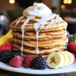 Für die Zimtschnecken-Pfannkuchen benötigst du folgende Hauptzutaten: - 1 Tasse Weizenmehl - 2 Esslöffel Zucker - 1 Teelöffel Backpulver - 1/2 Teelöffel Natron - 1/4 Teelöffel Salz - 1 Tasse Buttermilch (oder Milch + 1 Esslöffel Essig) - 1 großes Ei - 2 Esslöffel ungesalzene Butter, geschmolzen - 2 Teelöffel Vanilleextrakt Diese Zutaten sorgen für einen leckeren und fluffigen Pfannkuchenteig. Achte darauf, dass deine Butter geschmolzen ist, damit die Mischung gut zusammenkommt. Für die köstliche Swirlfüllung brauchst du: - 2 Esslöffel ungesalzene Butter, weich - 1/4 Tasse brauner Zucker - 1 Teelöffel gemahlener Zimt Diese Füllung gibt den Pfannkuchen den typischen Zimtschnecken-Geschmack. Die Kombination aus Zucker und Zimt ist einfach unwiderstehlich. Für die cremige Frischkäseglasur benötigst du: - 115 Gramm Frischkäse, weich - 1 Tasse Puderzucker - 1-2 Esslöffel Milch - 1 Teelöffel Vanilleextrakt Die Glasur bringt das Ganze zusammen und macht die Pfannkuchen noch leckerer. Sie sorgt für ein süßes Finish und sieht dabei auch toll aus. Du findest die genauen Schritte zur Zubereitung in der [Full Recipe]. Um die Zimtschnecken-Swirlfüllung zu machen, nimm eine kleine Schüssel. Füge die weiche Butter, den braunen Zucker und den gemahlenen Zimt hinzu. Mische alles gut, bis eine glatte Masse entsteht. Diese Mischung sorgt für den typischen Zimtgeschmack, den wir lieben. Stelle die Füllung dann beiseite, während du den Pfannkuchenteig zubereitest. In einer großen Rührschüssel vermische das Weizenmehl, den Zucker, das Backpulver, das Natron und das Salz. In einer anderen Schüssel verquirle die Buttermilch, das Ei, die geschmolzene Butter und den Vanilleextrakt. Gieße die flüssigen Zutaten in die trockenen Zutaten. Rühre alles vorsichtig, bis der Teig zusammenkommt. Achte darauf, nicht zu lange zu mixen, da der Teig sonst zäh wird. Erhitze eine beschichtete Pfanne oder Grillplatte auf mittlerer Hitze. Fette die Pfanne leicht mit Kochspray oder etwas Butter ein. Gib etwa 1/4 Tasse Pfannkuchenteig in die Pfanne. Träufle sofort etwa 1 Esslöffel der vorbereiteten Zimtschnecken-Swirlfüllung über den Teig. Mit einem Zahnstocher kannst du die Füllung vorsichtig einwirbeln. In einer mittelgroßen Schüssel schlage den weichen Frischkäse cremig. Füge nach und nach den Puderzucker hinzu und arbeite die Milch ein. Mische alles, bis die Glasur schön glatt ist. Der Vanilleextrakt gibt der Glasur einen tollen Geschmack. Diese Glasur ist der krönende Abschluss für deine Pfannkuchen. Staple die Pfannkuchen auf einem Teller. Bedecke sie großzügig mit der Frischkäseglasur. Du kannst die Pfannkuchen warm servieren und mit einer Prise Zimt bestreuen. Frische Beeren oder Bananenscheiben auf die Seite legen, sorgt für mehr Farbe und einen leckeren Geschmack. So wird dein Frühstück ein echter Genuss! Das vollständige Rezept findest du im [Full Recipe]. Um perfekte Zimtschnecken-Pfannkuchen zu machen, gibt es einige Fehler, die du vermeiden solltest. - Übermischen: Rühre den Teig nur, bis die Zutaten vermischt sind. Klumpen sind in Ordnung. - Zu hohe Hitze: Koche die Pfannkuchen bei mittlerer Hitze. So werden sie goldbraun und fluffig. - Zu viel Füllung: Verwende nur einen Esslöffel der Zimtschnecken-Swirlfüllung. Zu viel kann das Wenden schwierig machen. Die Füllung ist der Schlüssel zu diesem Rezept. Du kannst sie leicht anpassen. - Nussfüllung: Füge gehackte Walnüsse oder Pekannüsse zur Zimtschnecken-Füllung hinzu. - Fruchtfüllung: Ersetze den Zimt durch pürierte Äpfel oder Bananen für eine fruchtige Note. - Schokoladenfüllung: Verwende Schokoladenstückchen anstelle von Zimt für eine süße Variante. Präsentation macht einen großen Unterschied. Hier sind einige Tipps für das perfekte Bild. - Geschichtet servieren: Staple die Pfannkuchen schön auf einem Teller. - Glasur gleichmäßig verteilen: Verteile die Frischkäseglasur gut über die Pfannkuchen. - Farbe hinzufügen: Dekoriere mit frischen Beeren oder Minze. Sie machen das Gericht lebendig. Diese Tipps helfen dir, deine Zimtschnecken-Pfannkuchen zu einem echten Genuss zu machen. Schau dir auch das [Full Recipe] an, um alle Schritte zu sehen. {{image_4}} Für eine glutenfreie Version nutze einfach glutenfreies Mehl. Achte darauf, dass die Mischung gut bindet. Du kannst auch eine Mischung aus Mandelmehl und Kokosmehl verwenden, um einen tollen Geschmack zu erzielen. Die Zubereitung bleibt gleich. Diese Pfannkuchen sind leicht und fluffig, perfekt für alle, die Gluten meiden möchten. Um die Pfannkuchen vegan zu machen, ersetze das Ei durch einen Esslöffel Leinsamenmehl und drei Esslöffel Wasser. Lass das Gemisch kurz quellen. Verwende pflanzliche Milch wie Mandel- oder Hafermilch anstelle von Buttermilch. Auch die Butter kannst du durch Kokosöl oder vegane Margarine ersetzen. Die Zubereitung bleibt gleich und das Ergebnis ist köstlich! Du kannst die Zimtschnecken-Pfannkuchen mit vielen Toppings genießen. Probiere frische Beeren, Bananenscheiben oder Nüsse. Sie passen perfekt zu der süßen Frischkäseglasur. Ein Schuss Ahornsirup oder Honig gibt zusätzliches Aroma. Du kannst auch Kokosraspeln oder Schokoladenstückchen für einen extra Genuss verwenden. Experimentiere und finde deine Lieblingskombination! Nach einem köstlichen Frühstück bleiben oft Reste übrig. Bewahre die Zimtschnecken-Pfannkuchen in einem luftdichten Behälter auf. Lege ein Blatt Backpapier zwischen die Schichten. So kleben sie nicht zusammen. Stelle den Behälter in den Kühlschrank. So bleiben die Pfannkuchen frisch. Um die Pfannkuchen wieder warm zu machen, benutze eine Pfanne oder die Mikrowelle. In der Pfanne erhitze sie bei mittlerer Hitze. Wende sie nach ein paar Minuten, bis sie warm sind. In der Mikrowelle lege die Pfannkuchen auf einen Teller. Decke sie mit einem feuchten Küchentuch ab. Erhitze sie 20-30 Sekunden. So bleiben sie saftig und lecker. Im Kühlschrank sind die Zimtschnecken-Pfannkuchen bis zu drei Tage haltbar. Du kannst sie auch einfrieren. Wickele sie einzeln in Frischhaltefolie. Lege sie dann in einen Gefrierbeutel. So bleiben sie bis zu zwei Monate frisch. Wenn du sie wieder genießen willst, lasse sie im Kühlschrank auftauen. Erwärme sie dann wie oben beschrieben. Um Zimtschnecken-Pfannkuchen luftiger zu machen, benutze frische Zutaten. Achte darauf, das Mehl nicht zu übermixen. Wenn du den Teig rührst, mache es sanft. Du kannst auch mehr Backpulver hinzufügen, um die Pfannkuchen aufzulockern. Ein weiterer Tipp ist, die Buttermilch leicht warm zu verwenden. Warme Flüssigkeit kann den Teig besser anheben. Ja, du kannst die Füllung im Voraus zubereiten. Mische die weiche Butter, den braunen Zucker und den Zimt in einer Schüssel. Fülle die Mischung dann in ein kleines Gefäß und stelle es in den Kühlschrank. Wenn du bereit bist zu kochen, nimm sie einfach heraus. Lass sie kurz bei Raumtemperatur stehen, damit sie weich wird. Wenn du keine Buttermilch hast, gibt es gute Alternativen. Eine einfache Option ist, normale Milch mit Essig oder Zitronensaft zu mischen. Lass die Mischung für fünf Minuten stehen. Diese Mischung wird ähnlich wie Buttermilch wirken. Du kannst auch Joghurt oder saure Sahne verwenden. Mische sie einfach mit etwas Wasser, bis du die gewünschte Konsistenz erreichst. Diese Zimtschnecken-Pfannkuchen sind ein echter Genuss. Wir haben die wichtigsten Zutaten besprochen und die Schritte zur Zubereitung erklärt. Sie lernen auch, wie Sie perfekte Pfannkuchen machen und häufige Fehler vermeiden. Sie haben jetzt mehrere Variationen, um das Gericht zu verändern. Denken Sie daran, Reste richtig aufzubewahren. So bleiben sie frisch und lecker. Diese Pfannkuchen sind vielseitig und machen jede Mahlzeit besonders. Probieren Sie es aus und bringen Sie Spaß in Ihre Küche!