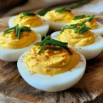 Für leckere Teufels-Eier brauchst du folgende Zutaten: - 6 große Eier - 3 Esslöffel Mayonnaise - 1 Teelöffel Dijon-Senf - 1 Teelöffel Apfelessig - Salz und Pfeffer nach Geschmack - 1 Esslöffel fein gehackter Schnittlauch - 1/2 Teelöffel geräuchertes Paprikapulver - 1/4 Teelöffel Knoblauchpulver - Optional: ein paar Tropfen scharfe Sauce Diese Zutaten sorgen für einen tollen Geschmack. Mayonnaise gibt der Füllung eine cremige Textur. Dijon-Senf bringt eine leichte Schärfe mit. Apfelessig sorgt für einen frischen Kick. Um die Teufels-Eier zuzubereiten, benötigst du: - Einen Topf zum Kochen - Eine Schüssel mit Eiswasser - Eine Rührschüssel - Eine Gabel oder einen Löffel - Einen Spritzbeutel (für das Füllen) - Ein Messer zum Halbieren der Eier - Ein Schneidebrett Diese Utensilien helfen dir, die Schritte einfach und schnell durchzuführen. Ein Spritzbeutel macht das Füllen der Eier sauberer und schöner. Wähle frische Eier für das beste Ergebnis. Frische Eier haben eine feste Struktur und schmecken besser. Du kannst die Frische testen, indem du ein Ei in Wasser legst. Wenn es sinkt, ist es frisch. Wenn es schwimmt, ist es alt. Achte darauf, dass die Eier keine Risse oder Beschädigungen haben. Mit diesen Zutaten und Utensilien bist du bereit, köstliche Teufels-Eier zuzubereiten. Für die genaue Zubereitung schaue dir das Full Recipe an. Um perfekte Teufels-Eier zu machen, beginne mit dem Kochen der Eier. Lege die Eier in einen Topf und bedecke sie mit kaltem Wasser. Stelle den Herd auf mittlere bis hohe Hitze. Wenn das Wasser sprudelnd kocht, decke den Topf ab und nimm ihn vom Herd. Lass die Eier 10 bis 12 Minuten stehen. Danach ist es wichtig, die Eier in eine Schüssel mit Eiswasser zu legen. Dadurch kühlen sie schnell ab und das Eigelb bleibt schön gelb. Nach dem Abkühlen ist das Schälen der Eier der nächste Schritt. Klopfe die Eier vorsichtig auf einer festen Fläche an. Halte sie dann unter fließendes Wasser. Das Wasser hilft, die Schale leichter zu entfernen. Halbiere die geschälten Eier längs und lege die Eigelbe in eine Rührschüssel. Platziere die Eiweiße auf einer Servierplatte. Jetzt kommt der Spaß! Zerdrücke die Eigelbe mit einer Gabel. Füge dann die Mayonnaise, den Dijon-Senf, den Apfelessig, das Knoblauchpulver, das geräucherte Paprikapulver, Salz und Pfeffer hinzu. Mische alles gut, bis die Füllung glatt und cremig ist. Fülle die Mischung großzügig in die Eiweiße. Du kannst einen Löffel oder einen Spritzbeutel verwenden. Garniere die Teufels-Eier mit gehacktem Schnittlauch und einer Prise Paprikapulver. Für den besten Geschmack stelle sie vor dem Servieren für mindestens 30 Minuten in den Kühlschrank. Wenn du mehr über die genauen Schritte erfahren möchtest, sieh dir das Full Recipe an. Ein häufiger Fehler ist, die Eier zu lange zu kochen. Dies macht die Eigelbe grün und geschmacklos. Kochzeit ist wichtig: 10-12 Minuten sind ideal. Ein weiterer Fehler ist das falsche Abkühlen. Verwenden Sie Eiswasser, um die Eier schnell abzukühlen. So lässt sich die Schale leichter entfernen. Um die perfekte Füllung zu bekommen, zerdrücken Sie die Eigelbe gründlich. Mischen Sie die Zutaten gut, bis sie cremig sind. Nutzen Sie frische Mayonnaise und Dijon-Senf für den besten Geschmack. Füllen Sie die Eiweiße großzügig, aber gleichmäßig. Ein Spritzbeutel hilft, die Füllung sauber zu verteilen. Für die Garnierung sind Schnittlauch und Paprikapulver ideal. Streuen Sie etwas Paprika über die gefüllten Eier für Farbe. Sie können auch kleine Essiggurken oder Oliven hinzufügen. Diese verleihen den Eiern einen schönen Kontrast. Servieren Sie die Teufels-Eier auf einem bunten Teller. Das macht das Gericht noch ansprechender. {{image_4}} Möchten Sie einen Kick? Fügen Sie scharfe Sauce hinzu! Diese Variante hat mehr Geschmack. Sie können jede scharfe Sauce verwenden, die Sie lieben. Ein paar Tropfen reichen oft aus. Mischen Sie die Sauce mit der Füllung. Das gibt den Teufels-Eiern eine feurige Note. Es ist perfekt für Fans von scharfen Speisen. Für eine vegane Option nutzen Sie Kichererbsen. Kichererbsen sind eine tolle Ei-Alternative. Sie geben ein ähnliches Mundgefühl. Mischen Sie sie mit veganer Mayo. Fügen Sie Senf, Essig und Gewürze hinzu. Das Ergebnis ist cremig und voll Geschmack. Diese Variante ist ideal für Veganer und Allergiker. Sie können die Gewürze nach Ihrem Geschmack anpassen. Fügen Sie Curry-Pulver für einen exotischen Touch hinzu. Oder probieren Sie italienische Kräuter wie Oregano oder Basilikum. Jede Gewürzänderung bringt neue Aromen. Experimentieren Sie, um Ihre perfekte Mischung zu finden. So wird jedes Mal ein neues Geschmackserlebnis. Teufels-Eier sind ein beliebter Snack. Sie schmecken frisch am besten. Im Kühlschrank halten sie sich gut. Normalerweise bleiben sie 3 bis 5 Tage frisch. Achte darauf, sie in einem luftdichten Behälter zu lagern. Das hilft, den Geschmack zu bewahren. Das Einfrieren von Teufels-Eiern ist nicht ideal. Die Textur verändert sich, wenn sie auftauen. Wenn du frische Eier hast und sie nicht sofort essen willst, bereite die Füllung vor. Friere nur die Füllung in einem Behälter ein. Du kannst dann frische Eier kochen, wenn du bereit bist, sie zu genießen. Bewahre die Teufels-Eier in einem luftdichten Behälter auf. So bleiben sie frisch. Lege ein Stück Frischhaltefolie über die Eier, bevor du den Deckel schließt. Das schützt sie weiter. Wenn du sie für eine Party machst, stelle sicher, dass sie gut gekühlt sind. Für das beste Geschmackserlebnis genieße sie am selben Tag. Du findest die [Full Recipe] für die Zubereitung in diesem Artikel. Klassische Teufels-Eier halten sich bis zu vier Tage im Kühlschrank. Sie bleiben frisch, wenn Sie sie in einem luftdichten Behälter aufbewahren. Es ist wichtig, sie gut zu kühlen, um die beste Textur und den Geschmack zu erhalten. Nach ein paar Tagen könnte die Füllung jedoch etwas trockener wirken. Also, am besten gleich genießen! Ja, Sie können die Zutaten anpassen! Die Basis bleibt gleich, aber Sie können mit den Gewürzen spielen. Statt Dijon-Senf können Sie auch normalen Senf verwenden. Fügen Sie frische Kräuter oder andere Gewürze hinzu, die Sie mögen. So wird jedes Mal ein neues Geschmackserlebnis! Es macht Spaß, die Eier nach Ihrem Geschmack zu gestalten. Wenn die Eigelbe grün werden, ist das kein Grund zur Sorge. Das passiert, wenn Eier zu lange gekocht werden. Um dies zu vermeiden, kochen Sie die Eier nur für 10 bis 12 Minuten. Danach in Eiswasser abkühlen. Dies verhindert, dass die Eigelbe grün werden. Ein kleiner Trick macht einen großen Unterschied! Teufels-Eier sind einfach zu machen. Wir haben die besten Zutaten und Utensilien besprochen. Ich habe dir Schritt für Schritt gezeigt, wie du die Eier perfekt kochst und füllst. Die Tipps werden dir helfen, Fehler zu vermeiden und das beste Ergebnis zu erzielen. Du kannst viele Variationen ausprobieren, um deinen Geschmack zu treffen. Denke daran, die Eier richtig zu lagern, damit sie frisch bleiben. Mit diesen Informationen bist du gut gerüstet. Viel Spaß beim Zubereiten und Genießen!